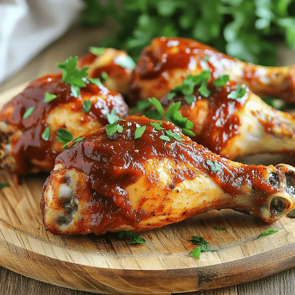 Für die Baked BBQ Chicken Drumsticks brauchst du einige Hauptzutaten. Diese Zutaten machen das Gericht lecker und saftig. Hier ist die Liste: - 900 g Hühnerbeine - 240 ml BBQ-Sauce (dein Lieblingsrezept, selbstgemacht oder aus dem Geschäft) - 2 Esslöffel Olivenöl Die Gewürze bringen Geschmack in das Gericht. Du benötigst: - 1 Teelöffel Knoblauchpulver - 1 Teelöffel Zwiebelpulver - 1 Teelöffel geräuchertes Paprikapulver - 1/2 Teelöffel Cayennepfeffer (optional für zusätzliche Schärfe) - Salz und Pfeffer nach Geschmack Diese Gewürze sorgen für einen tollen Geschmack. Das Olivenöl hilft, die Gewürze am Hähnchen zu halten und die Haut knusprig zu machen. Für die Garnitur empfehle ich frische Petersilie. Sie gibt dem Gericht eine schöne Farbe. So sieht dein Essen ansprechend aus. Du kannst die Hühnerbeine auf einem großen Teller servieren. Beträufle sie mit zusätzlicher BBQ-Sauce. Kombiniere sie mit Coleslaw oder Maiskolben für ein komplettes Grillgericht. Für das gesamte Rezept, schau dir den Full Recipe an. Heize deinen Ofen auf 220 °C vor. Lege ein Backblech mit Aluminiumfolie aus. Das macht die Reinigung leichter. Stelle ein Backgitter auf das Blech. Dieses Gitter sorgt dafür, dass die Hühnerbeine gleichmäßig garen. Nimm die Hühnerbeine und spüle sie unter kaltem Wasser ab. Trockne sie gründlich mit Küchenpapier. Das hilft, die Haut knusprig zu machen. Wenn die Hühnerbeine feucht sind, wird die Haut nicht schön. Du willst eine goldene und knusprige Oberfläche. Gib die Hühnerbeine in eine große Schüssel. Träufle das Olivenöl darüber. Streue jetzt die Gewürze hinzu: Knoblauchpulver, Zwiebelpulver, geräuchertes Paprikapulver, Cayennepfeffer, Salz und Pfeffer. Tossiere die Hühnerbeine gut, bis sie gleichmäßig gewürzt sind. Das sorgt für vollen Geschmack. Legen die gewürzten Hühnerbeine in einer Schicht auf das Backgitter. Achte darauf, dass sie sich nicht berühren. So wird jedes Stück gleichmäßig knusprig. Stelle das Backblech in den Ofen. Backe die Hühnerbeine für 25 Minuten. Nach 25 Minuten nimm die Hühnerbeine heraus. Bestreiche sie dann großzügig mit BBQ-Sauce. Achte darauf, dass sie von allen Seiten gut bedeckt sind. Stelle die Hühnerbeine wieder in den Ofen. Backe sie weitere 15-20 Minuten. Die Innentemperatur sollte 75 °C erreichen. So wird das Fleisch saftig und die Haut knusprig. Am Ende kannst du die Temperatur für 2-3 Minuten erhöhen. So wird die Haut noch knuspriger, aber pass auf, dass sie nicht verbrennt. Sobald die Hühnerbeine fertig sind, nimm sie aus dem Ofen. Lasse sie 5 Minuten ruhen. Garniere sie mit frischer, gehackter Petersilie. Diese Schritte sorgen für ein tolles Gericht, das du mit Freunden und Familie teilen kannst. Du findest das vollständige Rezept hier: [Full Recipe]. Um knusprige Hühnerbeine zu bekommen, ist die Vorbereitung wichtig. Trockne die Hühnerbeine gut ab. Feuchtigkeit sorgt dafür, dass die Haut nicht knusprig wird. Verwende ein Backgitter, damit die Luft zirkulieren kann. So wird die Haut gleichmäßig knusprig. Wenn du magst, kannst du die Temperatur am Ende erhöhen. Dies gibt extra Crunch! Die BBQ-Sauce macht viel aus. Du kannst eine fertige Sauce verwenden oder eine eigene machen. Achte darauf, dass die Sauce deine Lieblingsgeschmäcker hat. Süß, rauchig oder scharf – wähle, was dir gefällt. Trage die Sauce großzügig auf, damit sie beim Backen gut karamellisiert. Das verleiht den Hühnerbeinen einen tollen Glanz. Ein paar Utensilien machen das Kochen einfacher. Du brauchst ein Backblech mit Aluminiumfolie und ein Backgitter. Diese helfen bei der Reinigung. Ein Pinsel macht das Auftragen der BBQ-Sauce leicht. Eine große Schüssel ist wichtig, um die Hühnerbeine gut zu würzen. Wenn du die Hühnerbeine richtig zubereitest, hast du ein tolles Gericht. Für das vollständige Rezept schaue dir die vollständige Anleitung an. {{image_4}} Du kannst die BBQ-Sauce ganz nach deinem Geschmack anpassen. Möchtest du es scharf? Füge mehr Cayennepfeffer hinzu. Für eine süße Note, mische etwas Honig oder braunen Zucker in die Sauce. Eine rauchige Variante erreichst du durch zusätzliches geräuchertes Paprikapulver. Jede Änderung bringt neue Aromen in dein Gericht. Marinaden sind eine tolle Möglichkeit, Geschmack hinzuzufügen. Eine einfache Marinade besteht aus Sojasauce, Honig, und Knoblauch. Lass die Hühnerbeine mindestens eine Stunde marinieren. Du kannst auch Joghurt und Zitronensaft verwenden. Das macht das Fleisch zart und saftig. Zu Baked BBQ Chicken Drumsticks passen viele Beilagen. Coleslaw ist klassisch und frisch. Gegrilltes Gemüse bringt Farbe und Geschmack. Maiskolben sind süß und knusprig. Für einen herzhaften Touch, serviere Kartoffelsalat dazu. Jede Beilage ergänzt die Aromen der Hühnerbeine perfekt. Wenn du Hühnerbeine übrig hast, lagere sie richtig. Lass sie zuerst auf Raumtemperatur abkühlen. Packe die Hühnerbeine dann in einen luftdichten Behälter. Du kannst sie auch in Frischhaltefolie wickeln. So bleiben sie frisch und lecker. Halte die Reste im Kühlschrank. Dort sind sie bis zu drei Tage haltbar. Wenn du Hühnerbeine länger aufbewahren willst, friere sie ein. Lege sie in einen gefrierfesten Behälter oder einen Gefrierbeutel. Achte darauf, die Luft herauszudrücken, um Frostbildung zu vermeiden. So bleiben die Hühnerbeine bis zu drei Monate frisch. Um sie aufzuwärmen, taue sie im Kühlschrank auf. Danach kannst du sie im Ofen bei 180 °C für 15-20 Minuten aufwärmen. So werden sie wieder lecker und knusprig. Die Haltbarkeit der Hühnerbeine hängt von der Lagerung ab. Im Kühlschrank sind sie bis zu drei Tage gut. Im Gefrierfach bleiben sie bis zu drei Monate genießbar. Du kannst die Reste in verschiedenen Gerichten verwenden. Füge sie zu einem Salat hinzu oder mache ein Sandwich. So entstehen neue, leckere Mahlzeiten aus deinen Baked BBQ Chicken Drumsticks. Die Zubereitung dauert insgesamt etwa 45 Minuten. Du benötigst 10 Minuten für die Vorbereitung und 35 Minuten zum Backen. Es ist schnell und einfach, perfekt für ein schnelles Abendessen. Ja, du kannst die Hühnerbeine marinieren! Eine Marinade macht das Fleisch zart und voll von Geschmack. Lasse sie mindestens eine Stunde oder über Nacht im Kühlschrank marinieren. Das bringt die Aromen richtig zur Geltung. Zu diesen Hühnerbeinen passen viele Beilagen. Coleslaw ist frisch und knusprig. Maiskolben sind süß und saftig. Auch Kartoffelsalat oder gebackene Bohnen sind tolle Optionen. Sie ergänzen den BBQ-Geschmack perfekt. Ja, du kannst die Hühnerbeine auch auf dem Grill zubereiten! Grille sie bei mittlerer Hitze für etwa 30 bis 40 Minuten. Drehe sie regelmäßig, damit sie gleichmäßig garen und nicht anbrennen. Ja, es gibt gesündere Alternativen! Du kannst eine selbstgemachte Sauce mit Honig, Senf und Tomatenmark nutzen. Auch eine Mischung aus Joghurt und Gewürzen ist lecker. So machst du das Gericht leichter, ohne auf den Geschmack zu verzichten. Für das vollständige Rezept, schau dir das Rezept für Baked BBQ Chicken Drumsticks an. Die Zubereitung von baked BBQ Chicken Drumsticks ist einfach und macht Spaß. Wir haben die wichtigsten Zutaten und Gewürze betrachtet. Die Schritt-für-Schritt-Anleitung hilft dir, perfekte Hühnerbeine zu erstellen. Mit den Tipps und Tricks erzielst du knusprige Ergebnisse. Variationen und Beilagenideen bringen Abwechslung auf den Tisch. Achte auf die richtigen Aufbewahrungs- und Lagerungshinweise, um Reste optimal zu nutzen. Jetzt bist du bereit, deine eigenen leckeren Hühnerbeine zu kochen!