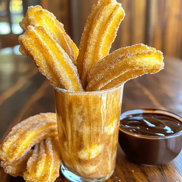 Für deine Zimt-Zucker-Churros brauchst du einige einfache Zutaten. Diese sind: - 240 ml Wasser - 2 Esslöffel Kristallzucker - 1/2 Teelöffel Salz - 115 g ungesalzene Butter - 130 g Weizenmehl (allzweck) - 3 große Eier - Pflanzenöl zum Frittieren - 100 g Kristallzucker (zum Wälzen) - 1 Esslöffel gemahlener Zimt Diese Zutaten machen die Churros lecker und knusprig. Um die Churros zu machen, benötigst du ein paar Küchengeräte. Dazu gehören: - Ein mittelgroßer Topf - Ein Spritzbeutel mit einer Stern-Tülle - Eine tiefe Pfanne oder ein Topf für das Frittieren - Ein Schaumlöffel zum Herausnehmen der Churros - Küchenpapier zum Abtropfen Mit diesen Geräten wird die Zubereitung ganz einfach. Die Qualität der Zutaten ist sehr wichtig. Hier sind einige Tipps: - Verwende frische Eier, damit der Teig gut aufgeht. - Wähle ungesalzene Butter für den besten Geschmack. - Das Mehl sollte fein und ohne Klumpen sein. - Achte darauf, dass der Zimt frisch ist, um das volle Aroma zu genießen. Hochwertige Zutaten machen einen großen Unterschied beim Geschmack deiner Zimt-Zucker-Churros. Wenn du diese Punkte beachtest, wirst du tolle Ergebnisse erzielen. Zuerst musst du einen mittelgroßen Topf nehmen. Vermenge darin 240 ml Wasser, 2 Esslöffel Zucker, 1/2 Teelöffel Salz und 115 g Butter. Stelle den Topf bei mittlerer Hitze auf den Herd. Bringe die Mischung zum Kochen. Wenn es kocht, nimm den Topf vom Herd. Füge schnell 130 g Weizenmehl hinzu und rühre, bis sich ein Teigball bildet. Lass den Teig etwa 5 Minuten abkühlen. Jetzt kommt der spannende Teil. Füge nacheinander 3 große Eier hinzu. Rühre gut um, bis der Teig glatt und glänzend ist. Der Teig sollte eine feste, aber geschmeidige Konsistenz haben. Erhitze in einer tiefen Pfanne oder einem Topf etwa 5 cm Pflanzenöl auf 175°C. Während das Öl heiß wird, fülle den Teig in einen Spritzbeutel mit Stern-Tülle. Spritze dann 10-15 cm lange Teigstreifen direkt in das heiße Öl. Benutze eine Schere, um die Teigstreifen abzutrennen. Frittieren die Churros für 2-3 Minuten pro Seite, bis sie goldbraun sind. Wenn sie fertig sind, hebe die Churros mit einem Schaumlöffel aus dem Öl. Lass sie auf Küchenpapier abtropfen. So werden sie schön knusprig. In einer separaten Schüssel vermische 100 g Zucker mit 1 Esslöffel Zimt. Während die Churros noch warm sind, wälze sie in der Zimt-Zucker-Mischung. Dies gibt ihnen den perfekten süßen und würzigen Geschmack. Du kannst die Churros warm servieren, vielleicht mit etwas geschmolzener Schokolade oder Karamellsauce zum Dippen. Das ist ein Genuss! Du findest das vollständige Rezept unter [Full Recipe]. Um die perfekte Konsistenz des Teigs zu erreichen, mische das Mehl gut ein. Nach dem Kochen der Flüssigkeit vom Herd nehmen, bevor du das Mehl hinzufügst. Rühre zügig um, bis der Teig eine glatte Kugel bildet. Diese Technik sorgt für einen gleichmäßigen Teig. Lasse den Teig 5 Minuten abkühlen, bevor du die Eier hinzufügst. Jeder Ei sollte gut eingearbeitet werden, um die gewünschte Elastizität zu erreichen. Die Temperatur des Öls ist entscheidend. Optimal sind 175°C. Um dies zu überprüfen, tauche einen kleinen Teigrest ins Öl. Blubbert es kräftig, ist es bereit. Wenn das Öl zu kalt ist, saugen die Churros zu viel Fett auf. Ist es zu heiß, verbrennen sie schnell. Ein Küchenthermometer hilft dir hier sehr. Vermeide es, zu viele Churros auf einmal zu frittieren. Sie brauchen Platz zum Schwimmen. Wenn sie zu dicht beieinander liegen, garen sie ungleichmäßig. Achte darauf, dass der Teig nicht zu fest oder zu flüssig ist. Ein gut gemischter Teig ist der Schlüssel. Auch zu langes Frittieren kann die Churros hart machen. Halte dich an die Zeitangaben in der Anleitung für das beste Ergebnis. Für die vollständige Anleitung und viele weitere Tipps, sieh dir das [Full Recipe](#) an. {{image_4}} Schokoladen- oder Karamell-Churros sind eine köstliche Abwandlung. Du kannst diese Churros mit einer Schokoladensoße oder Karamellsoße füllen. Hier ist, wie du das machen kannst. Nach dem Frittieren, steche mit einem Spritzbeutel ein Loch in die Seite jedes Churros. Fülle sie dann mit geschmolzener Schokolade oder Karamell. Diese süße Füllung macht die Churros noch verlockender. Serviere sie warm für den besten Genuss. Wenn du eine vegane Option suchst, ist das einfach! Ersetze die Eier durch Apfelmus oder eine Banane. Du kannst auch Pflanzenmilch anstelle von Butter verwenden. Die Konsistenz bleibt ähnlich und der Geschmack bleibt lecker. Diese veganen Churros sind perfekt für alle, die pflanzliche Optionen bevorzugen. Sie passen gut zu einer Schokoladensoße auf pflanzlicher Basis. Um deine Churros noch interessanter zu machen, füge Gewürze hinzu. Du kannst Muskatnuss oder Vanille in die Zimt-Zucker-Mischung geben. Eine Prise Muskat verleiht einen warmen Geschmack. Vanille gibt einen süßen, blumigen Note dazu. Experimentiere mit verschiedenen Gewürzen, um neue Aromen zu entdecken. Diese kleinen Änderungen machen deine Churros einzigartig und spannend. Um eine vollständige Anleitung zu erhalten, schau dir das [Full Recipe] an. Um Churros frisch zu halten, lege sie in einen luftdichten Behälter. Die Churros bleiben so weich und lecker. Achte darauf, sie bei Raumtemperatur zu lagern. Vermeide den Kühlschrank, denn das macht sie zäh. Du kannst die Churros auch in ein Papiertuch wickeln, um Feuchtigkeit zu vermeiden. Wenn du Churros aufbewahren möchtest, kannst du sie einfrieren. Lass die Churros zuerst ganz abkühlen. Leg sie dann in eine einzelne Schicht in einen Gefrierbeutel. Du kannst sie bis zu drei Monate einfrieren. Achte darauf, die Luft aus dem Beutel zu drücken, um Gefrierbrand zu vermeiden. Um gefrorene Churros aufzuwärmen, heize den Ofen auf 180 °C. Lege die Churros auf ein Backblech und erwärme sie etwa 10 Minuten. So werden sie wieder knusprig. Alternativ kannst du sie auch in der Mikrowelle aufwärmen. Dies geht schneller, aber sie werden nicht knusprig. Wenn du die Churros frisch zubereiten möchtest, findest du die detaillierte Anleitung in der Full Recipe. Churros sind am besten frisch. Sie schmecken am besten am Tag der Zubereitung. Wenn du sie aufbewahren musst, lege sie in einen luftdichten Behälter. So halten sie sich bis zu zwei Tage. Nach zwei Tagen können sie weich werden. Du kannst sie auch einfrieren. So bleiben sie bis zu drei Monate haltbar. Um sie wieder zu genießen, tau sie einfach auf und wärme sie kurz im Ofen auf. Ja, du kannst Churros im Backofen backen. Das ist eine gesündere Option. Heize den Ofen auf 200 °C vor. Spritze den Teig auf ein Backblech. Achte darauf, genug Abstand zwischen den Churros zu lassen. Backe sie etwa 15 bis 20 Minuten, bis sie goldbraun sind. Die Textur wird etwas anders, aber sie sind trotzdem lecker. Churros passen gut zu verschiedenen Dips. Schokolade ist ein Klassiker. Du kannst auch Karamellsauce verwenden. Eine Mischung aus Sahne und Zimt schmeckt auch toll. Für etwas frischen Geschmack probiere Erdbeersauce oder Vanillesoße. Das macht deine Churros noch besser. Experimentiere und finde deine Lieblingskombination. Zimt-Zucker-Churros sind einfach zuzubereiten, wenn du die richtigen Zutaten und Geräte hast. Wir haben die Hauptzutaten, die Zubereitung und wichtige Tipps behandelt. Variationen wie vegane Churros bieten neue Geschmäcker. Die richtige Lagerung sorgt dafür, dass sie frisch bleiben. Mit diesen Informationen bist du gut gerüstet, um leckere Churros zu machen. Probiere die neuen Ideen aus und genieße sie! Sie sind eine süße Freude für jeden Anlass.