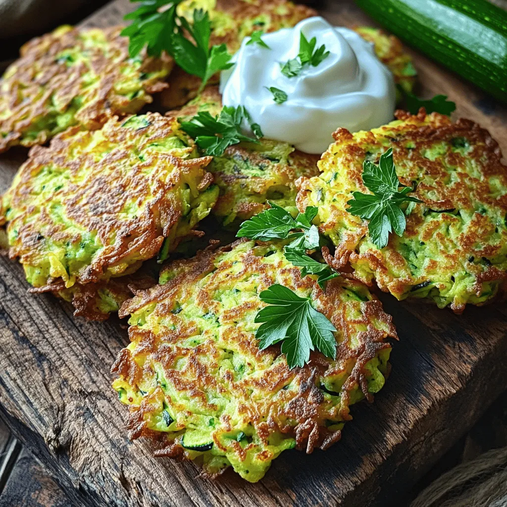 Für die Zucchini Fritters mit Feta benötigst du: - 2 mittelgroße Zucchini, gerieben - ½ Teelöffel Salz - ½ Tasse Allzweckmehl - 1 Ei, verquirlt - 1 Tasse Feta-Käse, zerkrümelt - 2 Frühlingszwiebeln, fein gehackt - 1 Knoblauchzehe, gehackt - ¼ Teelöffel schwarzer Pfeffer - ¼ Teelöffel Paprika - ¼ Tasse frische Petersilie, gehackt - Olivenöl zum Braten Wähle Zucchini, die klein bis mittelgroß sind. Sie sind saftiger und zarter. Prüfe die Haut auf makellose Stellen. Vermeide Zucchini mit weichen Stellen oder Flecken. Frische Zucchini haben einen glatten Glanz. Du kannst auch gelbe Zucchini verwenden, um Farbe zu bringen. Wenn du glutenfrei kochen möchtest, ersetze das Allzweckmehl durch ein glutenfreies Mehl. Mandelmehl oder Kichererbsenmehl sind gute Optionen. Du kannst auch den Feta durch einen veganen Käse ersetzen, um die Fritter pflanzlich zu machen. Experimentiere mit Kräutern oder Gewürzen, die dir gefallen. So machst du dein Gericht einzigartig und schmackhaft. Für die vollständige Zubereitung kannst du die [Full Recipe] ansehen. Beginne damit, die Zucchini zu waschen. Dann reibe die Zucchini grob. Mische die Zucchini mit dem Salz in einer großen Schüssel. Lass die Mischung 10 Minuten stehen. Das Salz zieht das Wasser aus der Zucchini. Nach 10 Minuten drücke die Zucchini gut aus. Du kannst deine Hände verwenden oder ein Käsetuch nehmen. Ziel ist es, so viel Wasser wie möglich zu entfernen. Dies hilft den Fritters, knusprig zu werden. Sobald die Zucchini trocken ist, gib sie zurück in die Schüssel. Füge das Allzweckmehl, das verquirlte Ei und den zerkrümelten Feta-Käse hinzu. Dann kommen die gehackten Frühlingszwiebeln und der gehackte Knoblauch dazu. Streue den schwarzen Pfeffer und die Paprika hinein. Schließlich füge die frische, gehackte Petersilie hinzu. Mische alles gut, bis eine gleichmäßige Masse entsteht. Erhitze ein paar Esslöffel Olivenöl in einer beschichteten Pfanne bei mittlerer Hitze. Wenn das Öl heiß ist, nimm einen Esslöffel der Zucchini-Mischung. Forme ihn zu einem kleinen Fritter und drücke ihn leicht platt. Lege ihn in die Pfanne. Achte darauf, genug Platz zwischen den Frittern zu lassen. Brate die Fritters etwa 3-4 Minuten pro Seite. Sie sollten goldbraun und knusprig sein. Lass sie auf Küchenpapier abtropfen. Wiederhole den Vorgang mit der restlichen Mischung. Wenn nötig, füge mehr Öl hinzu. Für die vollständige Anleitung, schau dir das Full Recipe an. Ein häufiger Fehler ist, die Zucchini nicht gut auszudrücken. Wenn Sie die Zucchini nicht gut entwässern, werden die Fritters matschig. Lassen Sie die Zucchini nach dem Reiben 10 Minuten mit Salz stehen. Drücken Sie dann das Wasser gut heraus. Achten Sie darauf, die Mischung nicht zu übermischen. Das kann die Textur der Fritters beeinträchtigen. Halten Sie sich an die angegebenen Schritte in der Full Recipe, um die besten Ergebnisse zu erzielen. Die Konsistenz ist entscheidend für knusprige Fritters. Verwenden Sie die richtige Menge Mehl. Zu viel Mehl macht die Fritters trocken, zu wenig lässt sie zerfallen. Beginnen Sie mit der angegebenen Menge. Fügen Sie bei Bedarf mehr hinzu. Die Mischung sollte fest, aber formbar sein. Wenn sie zu feucht ist, können Sie etwas mehr Mehl verwenden. Zu Zucchini Fritters passen viele Dips. Griechischer Joghurt ist frisch und cremig. Tzatziki mit Gurken und Knoblauch ergänzt die Aromen gut. Sie können auch Salsa oder eine scharfe Sauce ausprobieren. Servieren Sie die Fritters mit einem knackigen Salat. Das gibt den Snacks eine frische Note. {{image_4}} Zucchini Fritters sind sehr vielseitig. Du kannst verschiedene Käsesorten verwenden. Feta ist toll, aber probiere auch Parmesan oder Mozzarella. Parmesan gibt einen herzhaften Geschmack. Mozzarella macht die Fritters extra cremig. Mische die Käsesorten einfach in den Teig und genieße neue Aromen. Wenn du es fleischiger magst, füge Schinken hinzu. Er passt super zu Zucchini und Feta. Verwende gewürfelten Schinken oder Speck. Das gibt den Fritters einen tollen umami Geschmack. Achte darauf, das Fleisch klein zu schneiden, damit es gleichmäßig verteilt ist. Für mehr Gemüse kannst du Karotten hinzufügen. Geraspelte Karotten bringen Süße und Farbe. Auch Paprika oder Spinat sind gute Optionen. Diese Zutaten machen die Fritters noch gesünder. Experimentiere mit verschiedenen Gemüsesorten, um deinen eigenen Twist zu finden. Für alle Variationen kannst du das Grundrezept verwenden. Diese Anpassungen machen die Zucchini Fritters noch spannender und leckerer. Schau dir die Full Recipe an, um die Basis zu verstehen. Zucchini Fritters bleiben frisch, wenn du sie richtig lagerst. Lass sie nach dem Kochen abkühlen. Danach legst du sie in einen Behälter mit Deckel. Sie halten sich bis zu drei Tage im Kühlschrank. Achte darauf, dass sie gut abgedeckt sind. So bleiben sie schön knusprig und lecker. Wenn du mehr Zucchini Fritters gemacht hast, kannst du sie einfrieren. Lass die Fritters vollständig abkühlen. Lege sie dann auf ein Backblech und friere sie für etwa eine Stunde ein. Danach packe sie in einen Gefrierbeutel. So kannst du sie bis zu drei Monate aufbewahren. Wenn du Hunger hast, taue sie einfach im Kühlschrank auf. Um die Fritters wieder warm zu machen, nutze eine Pfanne. Erhitze etwas Olivenöl bei mittlerer Hitze. Lege die Fritters in die Pfanne und brate sie etwa zwei bis drei Minuten pro Seite. So werden sie wieder knusprig und lecker. Alternativ kannst du sie auch im Ofen aufwärmen. Stelle den Ofen auf 180 Grad Celsius und backe sie für 10 Minuten. So bleiben sie saftig und schmackhaft. Um Zucchini Fritters knuspriger zu machen, drücken Sie die Zucchini gut aus. Entfernen Sie so viel Wasser wie möglich. Ein weiterer Trick ist, das Mehl zu erhöhen. Fügen Sie etwas mehr Allzweckmehl hinzu, um die Masse fester zu machen. Verwenden Sie außerdem heißes Öl zum Braten, damit die Fritters schnell bräunen. Braten Sie die Fritters in kleinen Portionen, um ihnen genug Platz zu geben. Dies hilft, die Feuchtigkeit schneller zu verdampfen und die Fritters knusprig zu machen. Ja, Sie können die Fritter auch im Ofen machen. Heizen Sie den Ofen auf 200 Grad Celsius vor. Formen Sie die Fritters und legen Sie sie auf ein Backblech. Verwenden Sie Backpapier, um ein Ankleben zu verhindern. Sprühen oder pinseln Sie die Fritters leicht mit Öl ein. Backen Sie sie für etwa 20-25 Minuten, bis sie goldbraun sind. Drehen Sie sie nach der Hälfte der Zeit um, damit sie gleichmäßig garen. Diese Methode ist fettärmer und einfach. Die besten Beilagen zu Zucchini Fritters sind Joghurt oder Tzatziki. Joghurt gibt einen tollen, frischen Geschmack. Tzatziki fügt eine cremige Textur hinzu und passt perfekt. Auch ein einfacher Salat mit Tomaten und Gurken ergänzt die Fritters gut. Sie können auch Oliven oder eingelegtes Gemüse als Beilage servieren. Diese Kombinationen schmecken lecker und machen Ihr Gericht noch bunter. Probieren Sie verschiedene Dips aus, um neue Geschmackserlebnisse zu finden. Zucchini Fritters sind lecker und vielseitig. Wir haben die besten Zutaten besprochen, wie man Zucchini auswählt und alternative Optionen findet. Die Schritt-für-Schritt-Anleitung macht das Zubereiten einfach. Mit den Tipps und Tricks vermeidest du Fehler und erreichst die perfekte Konsistenz. Du kannst auch verschiedene Variationen ausprobieren und die Fritter im Kühlschrank oder Gefrierfach aufbewahren. Mach die Zucchini Fritters zu deiner neuen Lieblingssnack. Sie sind schnell gemacht und immer lecker.