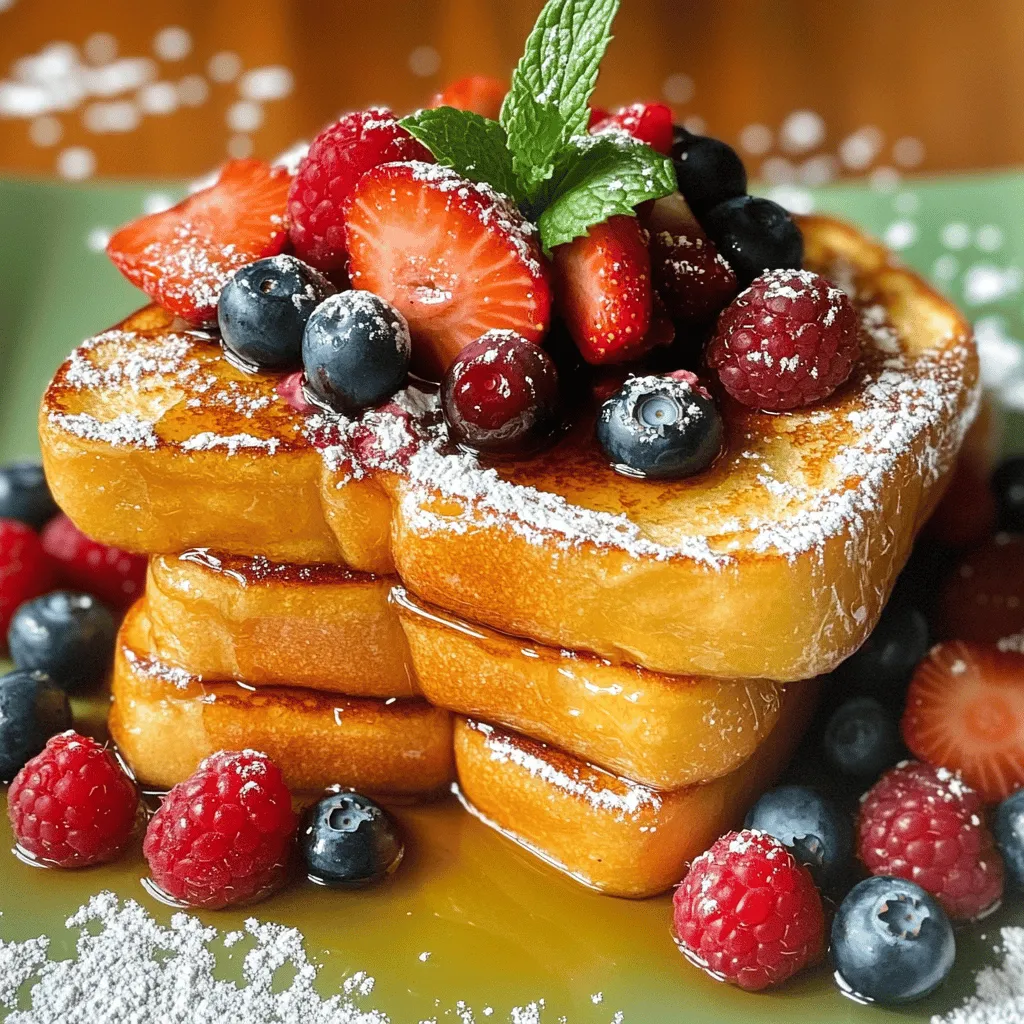 Für köstlichen French Toast mit Beeren brauchst du: - 4 Scheiben dickes Brioche-Brot - 2 große Eier - 120 ml Vollmilch - 1 Teelöffel Vanilleextrakt - 1 Teelöffel gemahlener Zimt - 1 Esslöffel Zucker - Eine Prise Salz - 200 g gemischte Beeren (Erdbeeren, Heidelbeeren, Himbeeren) - 2 Esslöffel Butter - Ahornsirup zum Servieren - Puderzucker zum Bestäuben (optional) Diese Zutaten sind wichtig für den Geschmack. Sie machen dein Frühstück besonders lecker. Nicht jedes Brot eignet sich gleich gut für French Toast. Ich empfehle dickes Brioche-Brot. Es ist weich und süß. Es saugt die Eiermischung gut auf. Auch Challah-Brot ist eine gute Wahl. Es hat eine schöne Textur und einen tollen Geschmack. Du kannst auch Vollkornbrot verwenden, wenn du es gesünder magst. Achte darauf, dass das Brot frisch ist. Das macht den Toast noch besser. Wenn du Beeren kaufst, schau dir die Farben genau an. Frische Beeren sind leuchtend und fest. Erdbeeren sollten rot sein, ohne grüne Stellen. Heidelbeeren müssen dunkelblau und prall sein. Himbeeren sollten gleichmäßig in ihrer Farbe sein. Vermeide matschige oder beschädigte Beeren. Wenn du die Beeren wählst, schmeckst du den Unterschied. Sie sind das Tüpfelchen auf dem i für dein Gericht. Du kannst die Beeren auch mit etwas Zucker bestreuen. Lass sie dann kurz stehen. So geben sie ihren Saft ab und schmecken noch besser. Für das vollständige Rezept schau dir die Bärenfreuden Französischer Toast an. Um die Eiermischung zu machen, nehmen Sie eine große Rührschüssel. Geben Sie die zwei großen Eier hinein. Fügen Sie 120 ml Vollmilch, 1 Teelöffel Vanilleextrakt, 1 Teelöffel gemahlenen Zimt, 1 Esslöffel Zucker und eine Prise Salz hinzu. Schlagen Sie alles gut zusammen. Rühren Sie, bis die Mischung schaumig ist. Dies gibt dem French Toast seinen tollen Geschmack. Erhitzen Sie eine beschichtete Pfanne auf mittlerer Hitze. Geben Sie 1 Esslöffel Butter in die Pfanne. Schwenken Sie die Pfanne, damit die Butter gleichmäßig schmilzt. Tauchen Sie jede Scheibe Brioche-Brot in die Eiermischung. Achten Sie darauf, dass beide Seiten gut benetzt sind. Lassen Sie die überschüssige Flüssigkeit abtropfen. Legen Sie die Brotscheiben in die Pfanne. Braten Sie sie 3-4 Minuten pro Seite, bis sie goldbraun sind. Die richtige Hitze ist wichtig. Zu hohe Hitze kann das Brot außen verbrennen, während es innen roh bleibt. Zu niedrige Hitze macht das Brot matschig. Achten Sie darauf, dass die Brotscheiben in der Pfanne nicht überfüllt sind. Wenn nötig, braten Sie die Scheiben in Chargen. Überprüfen Sie die Farbe und die Festigkeit des Brotes. Es sollte fest und goldbraun sein. Um deinen French Toast fluffig zu machen, benutze dickes Brioche-Brot. Das Brot sollte frisch sein, damit es die Eiermischung gut aufnimmt. Tauche jede Scheibe kurz in die Mischung. Lass das Brot nicht zu lange im Ei, sonst wird es matschig. Brate die Scheiben bei mittlerer Hitze. So wird die Außenseite goldbraun und die Innenseite bleibt schön weich. Die Beeren sind das Herzstück dieses Gerichts. Wasche sie zuerst gut unter fließendem Wasser. Du kannst sie frisch verwenden oder leicht süßen. Streue etwas Zucker über die Beeren und lass sie zehn Minuten ruhen. So geben sie ihren Saft ab und werden noch leckerer. Mische verschiedene Beeren für mehr Farbe und Geschmack. Eine schöne Präsentation macht dein Gericht besonders. Staple die Scheiben versetzt auf den Teller. Lege die Beeren kunstvoll obenauf. Ein frisches Minzblatt gibt einen tollen Farbtupfer. Vergiss nicht, großzügig Ahornsirup darüber zu träufeln. Optional kannst du Puderzucker zum Bestäuben verwenden. So wird dein French Toast ein echter Hingucker. Für die vollständige Anleitung, schau dir das [Full Recipe] an. {{image_4}} Für deinen klassischen französischen Toast kannst du verschiedene Brotsorten nutzen. Brioche ist sehr beliebt, weil es weich und süß ist. Du kannst auch Sauerteigbrot verwenden. Es hat einen tollen Geschmack. Ein einfaches Weißbrot funktioniert auch gut. Es wird knackig und lecker. Probiere auch Vollkornbrot für eine gesündere Option. Jedes Brot bringt seinen eigenen Charakter in die Speise. Obwohl Beeren großartig sind, gibt es viele andere Möglichkeiten. Du kannst Bananen mit Erdnussbutter verwenden. Das gibt einen tollen Geschmack. Auch Äpfel sind lecker, wenn du sie vorher brätst. Sie werden weich und süß. Ein weiteres tolles Topping sind Karamellstücke. Sie fügen einen reichen, süßen Geschmack hinzu. Nutze deinen Lieblingsjoghurt als Topping. Es gibt viele Optionen, die du ausprobieren kannst. Wenn du eine vegane Version machen willst, gibt es einfache Wege. Ersetze die Eier durch eine Mischung aus Leinsamen und Wasser. Das funktioniert gut als Bindemittel. Verwende pflanzliche Milch wie Mandel- oder Hafermilch. Für glutenfreies Brot kannst du ein glutenfreies Toastbrot nehmen. Achte dabei auf die Zutatenliste, um sicherzustellen, dass es wirklich glutenfrei ist. So kannst du leckeren französischen Toast für alle machen. Um übrig gebliebenen French Toast richtig aufzubewahren, lasse ihn zuerst abkühlen. Lege die Scheiben dann in einen luftdichten Behälter. Achte darauf, dass die Scheiben nicht übereinander liegen. So bleibt der Toast frisch und weich. Du kannst ihn im Kühlschrank für bis zu drei Tage aufbewahren. Wenn du ihn länger aufbewahren willst, solltest du ihn einfrieren. Um French Toast einzufrieren, lege die abgekühlten Scheiben zwischen Wachspapier. Das verhindert das Ankleben. Danach packe die Scheiben in einen luftdichten Gefrierbeutel. Beschrifte den Beutel mit dem Datum. French Toast hält sich so bis zu drei Monate im Gefrierfach. Wenn du bereit bist, ihn zu essen, nimm die benötigte Menge heraus. Um deinen French Toast aufzuwärmen, nutze am besten einen Toaster oder eine Pfanne. Wenn du die Pfanne verwendest, erhitze sie auf mittlerer Stufe. Lege die Scheiben in die Pfanne und brate sie kurz auf jeder Seite. So bleibt der Toast knusprig. Alternativ kannst du ihn auch im Ofen auf 180 Grad Celsius erwärmen. Lege die Scheiben auf ein Backblech und backe sie etwa 10 Minuten lang. So wird er gleichmäßig warm. Mit diesen einfachen Tipps bleibt dein French Toast immer lecker! Du kannst ihn jederzeit genießen, als wäre er frisch gemacht. Wenn du das Rezept nachkochen möchtest, findest du die Details in der [Full Recipe]. French Toast bleibt im Kühlschrank etwa 2 bis 3 Tage frisch. Legen Sie die Scheiben in einen luftdichten Behälter. Dies hilft, die Feuchtigkeit zu halten. Wenn Sie mehr Zeit haben, können Sie ihn auch einfrieren. Im Gefrierfach bleibt er bis zu 2 Monate gut. Vergessen Sie nicht, ihn in Frischhaltefolie einzuwickeln, damit keine Gefrierverbrennungen entstehen. Ja, Sie können French Toast im Voraus zubereiten! Bereiten Sie die gesamte Mischung vor und tauchen Sie das Brot später ein. Sie können die vorbereiteten Scheiben im Kühlschrank aufbewahren. So sparen Sie Zeit am Morgen. Einfach aufwärmen und braten, wenn Sie bereit sind zu essen. Für dieses Rezept sind gemischte Beeren ideal. Erdbeeren, Heidelbeeren und Himbeeren passen perfekt zusammen. Sie bringen Farbe und Geschmack. Sie können frische Beeren verwenden oder gefrorene, wenn frische nicht verfügbar sind. Wenn Sie gefrorene Beeren verwenden, lassen Sie sie vorher auftauen. So sind sie saftiger. Wir haben alles Wichtige rund um French Toast besprochen. Du kennst jetzt die besten Zutaten und Brotsorten. Zudem weißt du, wie du die perfekte Eiermischung zubereitest und das Brot richtig brätst. Tipps für fluffige Ergebnisse und die beste Präsentation stehen nun bereit. Denke auch an die Lagerung und Variationen. Der French Toast ist vielseitig und lecker. Viel Spaß beim Ausprobieren dieser einfachen Rezepte!