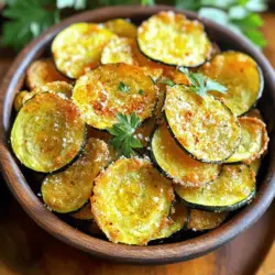 Für die Zucchini Chips benötigst du nur wenige Hauptzutaten. Diese sind: - 2 mittelgroße Zucchini, dünn geschnitten - 2 Esslöffel Olivenöl - 1 Teelöffel Knoblauchpulver - 1 Teelöffel Zwiebelpulver - 1 Teelöffel geräuchertes Paprikapulver - 1/2 Teelöffel Salz - 1/4 Teelöffel schwarzer Pfeffer Zucchini ist eine großartige Wahl. Sie hat wenig Kalorien und viele Nährstoffe. Das dünne Schneiden hilft, die Chips knusprig zu machen. Die Gewürze sind wichtig für den Geschmack. Das Olivenöl sorgt dafür, dass die Gewürze gut haften. Du kannst auch andere Öle verwenden, aber Olivenöl hat einen tollen Geschmack. Hier sind die Gewürze, die ich empfehle: - Knoblauchpulver verleiht eine herzhafte Note. - Zwiebelpulver gibt Tiefe und Aroma. - Geräuchertes Paprikapulver bringt einen rauchigen Geschmack. Diese Mischung macht die Zucchini Chips besonders lecker und spannend. Ein optionales Topping, das viele lieben, ist Parmesan. Du kannst 1/4 Tasse geriebenen Parmesan hinzufügen. Das gibt den Chips einen reichhaltigen Geschmack. Wenn du keinen Käse magst, kannst du ihn weglassen. Probiere auch andere Käsesorten oder Hefeflocken für einen veganen Twist. Die Auswahl der Zutaten ist entscheidend für den Geschmack. Du kannst mit verschiedenen Gewürzen und Toppings experimentieren, um deinen perfekten Snack zu finden. Wenn du die genauen Schritte zur Zubereitung sehen möchtest, schau dir [Full Recipe] an. Zuerst wasche die Zucchini gut. Ich benutze immer frische Zucchini für den besten Geschmack. Schneide die Zucchini dann in dünne Scheiben. Dünnere Scheiben werden knuspriger. Versuche, die Scheiben gleichmäßig zu schneiden, etwa 2–3 mm dick. So backen sie gleichmäßig. Lege die geschnittenen Zucchini auf ein Küchentuch, um überschüssige Feuchtigkeit zu entfernen. Dies hilft, die Chips knusprig zu machen. In einer großen Schüssel mische das Olivenöl mit den Gewürzen. Füge Knoblauchpulver, Zwiebelpulver, geräuchertes Paprikapulver, Salz und schwarzen Pfeffer hinzu. Rühre alles gut um, bis die Gewürze gleichmäßig verteilt sind. Diese Mischung bringt viel Geschmack. Wenn du Parmesan magst, kannst du ihn auch hier hinzufügen. Er macht die Chips noch leckerer. Heize den Ofen auf 225°F (110°C) vor. Lege zwei Backbleche mit Backpapier aus. Gib die Zucchinischeiben in die Schüssel mit der Gewürzmischung. Wende sie vorsichtig, bis sie gut bedeckt sind. Lege die Zucchini in einer einzigen Schicht auf die Backbleche. Achte darauf, dass sie sich nicht überlappen. Backe die Chips etwa 2 Stunden lang. Überprüfe sie regelmäßig, damit sie nicht anbrennen. Lass sie nach dem Backen 5–10 Minuten abkühlen. Sie werden beim Abkühlen noch knuspriger. Dann sind deine leckeren Zucchini Chips bereit zum Genießen! Um deine Zucchini Chips richtig knusprig zu machen, beachte folgende Tipps: - Dünn schneiden: Die Zucchini sollten sehr dünn geschnitten werden. Das hilft beim schnellen Garen und macht sie knusprig. - Salz verwenden: Bestreue die Zucchini mit etwas Salz und lasse sie 15 Minuten ruhen. Das entzieht der Zucchini Wasser und macht sie knuspriger. - Hohe Temperatur: Heize den Ofen gut vor. Eine Temperatur von 225°F (110°C) ist ideal für knusprige Chips. - Einzelne Schicht: Verteile die Zucchini auf dem Backblech in einer einzigen Schicht. Das sorgt für gleichmäßiges Backen. Ein paar Fehler können deine Chips weich machen. Achte darauf, diese zu vermeiden: - Zu dicke Scheiben: Dicke Zucchini-Scheiben brauchen länger und werden nicht knusprig. - Überlappende Chips: Wenn die Chips sich überlappen, backen sie nicht gleichmäßig. Halte Abstand zwischen den Scheiben. - Zu wenig Öl: Verwende genug Olivenöl. Es hilft, die Chips zu bräunen und knusprig zu machen. Zucchini Chips sind super vielseitig. Hier sind einige Ideen, wie du sie servieren kannst: - Mit Dips: Serviere die Chips mit einem Joghurt-Dip oder Hummus. Das gibt einen tollen Kontrast. - Frische Kräuter: Garniere die Chips mit frischen Kräutern wie Petersilie oder Basilikum für mehr Geschmack. - Snack-Brett: Lege die Chips auf ein rustikales Holzbrett. Kombiniere sie mit anderen Snacks wie Nüssen oder Käse. Für das vollständige Rezept und mehr Details, schau dir das [Full Recipe] an. {{image_4}} Um gesunde Zucchini Chips zu machen, kannst du das Olivenöl weglassen. Die Zucchini werden trotzdem knusprig. Einfach die Gewürze direkt auf die Scheiben streuen. Ein Spritzer Zitronensaft gibt einen tollen Geschmack. So bleiben die Chips leicht und frisch. Diese Variante ist vegan und kalorienarm. Du kannst die Gewürze nach deinem Geschmack ändern. Probiere zum Beispiel italienische Kräuter wie Oregano und Thymian. Oder füge etwas Cayennepfeffer für einen scharfen Kick hinzu. Parmesan ist auch nicht nötig, wenn du es würziger magst. Experimentiere mit verschiedenen Kombinationen und finde deine Lieblingsmischung. Füge andere Gemüsesorten hinzu, um Abwechslung zu schaffen. Karotten oder Süßkartoffeln sind gute Optionen. Schneide sie dünn, wie die Zucchini, und backe sie gleich. Du kannst auch Nüsse oder Samen für mehr Crunch hinzufügen. Diese Zutaten machen die Chips noch leckerer und gesünder. Für das vollständige Rezept, besuche die [Full Recipe]. Um die Zucchini Chips frisch zu halten, lege sie in einen luftdichten Behälter. Stelle sicher, dass die Chips vollständig abgekühlt sind, bevor du sie verpackst. So vermeidest du Feuchtigkeit, die die Chips weich macht. Wenn du einige Zeit brauchst, um sie zu essen, lege ein Papiertuch in den Behälter. Das hilft, die Feuchtigkeit zu absorbieren. Zucchini Chips sind am besten, wenn du sie frisch isst. Sie bleiben jedoch bis zu einer Woche in einem luftdichten Behälter frisch. Nach dieser Zeit können sie weich werden. Wenn du sie länger aufbewahren möchtest, kannst du sie auch einfrieren. Achte darauf, sie in einem gefrierfesten Beutel zu verpacken. So bleiben sie bis zu drei Monate haltbar. Um die Chips wieder knusprig zu machen, heize den Ofen auf 350°F (175°C) vor. Lege die Chips auf ein Backblech und backe sie für 5 bis 10 Minuten. Das macht sie wieder knusprig und lecker. Du kannst die Chips mit verschiedenen Dips servieren. Eine gute Wahl ist ein Joghurt-Dip oder eine scharfe Salsa. Es dauert etwa 2 Stunden, um Zucchini Chips zu machen. Die Vorbereitung dauert etwa 15 Minuten. Dann backen die Chips für ca. 2 Stunden im Ofen. Achten Sie darauf, den Ofen auf 225°F (110°C) vorzuheizen, bevor Sie die Zucchini hineinlegen. Ja, Sie können viele andere Gemüsesorten auf die gleiche Weise zubereiten. Karotten, Süßkartoffeln und Rote Beete sind großartige Alternativen. Schneiden Sie das Gemüse dünn, damit es knusprig wird. Die Backzeit kann je nach Gemüse variieren. Überprüfen Sie die Chips regelmäßig, um sicherzustellen, dass sie nicht anbrennen. Wenn Sie keinen Parmesan verwenden möchten, probieren Sie Nährhefe. Sie verleiht einen ähnlichen Geschmack und ist vegan. Auch andere Käsesorten wie Pecorino oder Cheddar können verwendet werden. Für eine milde Note können Sie auch einfach die Gewürze erhöhen. Zucchini Chips sind einfach und lecker. Wir haben die Hauptzutaten und Gewürze besprochen. Ich gab dir Tipps, um knusprige Chips zu machen und häufige Fehler zu vermeiden. Variationen und kreative Serviervorschläge stehen dir jetzt zur Verfügung. Außerdem weißt du, wie du die Chips aufbewahrst. Diese Snacks sind ein tolles gesundes Vergnügen. Probier es aus und genieß deine selbstgemachten Zucchini Chips!