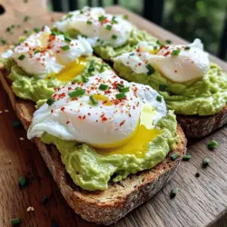 Für das perfekte Avocado Toast mit pochiertem Ei brauchst du: - 2 reife Avocados - 4 Scheiben Vollkornbrot - 4 große Eier Diese Zutaten bilden die Grundlage für ein leckeres und gesundes Frühstück. Reife Avocados sind wichtig. Sie geben deinem Toast eine cremige Textur und einen tollen Geschmack. Vollkornbrot sorgt für mehr Ballaststoffe und macht das Frühstück sättigender. Zusätzlich benötigst du: - 1 Esslöffel Zitronensaft - 1/2 Teelöffel Knoblauchpulver - Salz und Pfeffer nach Geschmack - Rote Pfefferflocken (zum Garnieren) - Frische Schnittlauch, gehackt (zum Garnieren) - Olivenöl (zum Beträufeln) Der Zitronensaft hilft, die Avocado frisch zu halten. Knoblauchpulver fügt einen feinen Geschmack hinzu. Die Gewürze und Garnierungen machen dein Gericht noch schmackhafter. Du möchtest etwas Abwechslung? Hier sind einige Ideen: - Verwende anderes Brot, wie Sauerteig oder Gluten-frei. - Tausche die Eier gegen Tofu für eine vegane Version. - Füge Feta-Käse oder Kirschtomaten hinzu, um mehr Geschmack zu bekommen. Mit diesen Alternativen kannst du dein Avocado Toast nach deinem Geschmack anpassen. So bleibt es immer spannend und lecker! Zuerst nehmen Sie vier Scheiben Vollkornbrot. Legen Sie sie in den Toaster. Toasten Sie das Brot, bis es goldbraun und knusprig ist. Dies dauert etwa 3-5 Minuten. Ein guter Toast gibt Ihrem Avocado-Toast die perfekte Basis. Wenn das Brot fertig ist, nehmen Sie es heraus und lassen Sie es kurz abkühlen. Jetzt kommen die Avocados ins Spiel. Halten Sie zwei reife Avocados bereit. Schneiden Sie sie in der Mitte durch und entfernen Sie die Kerne. Löffeln Sie das Fruchtfleisch in eine mittelgroße Schüssel. Fügen Sie einen Esslöffel Zitronensaft und einen halben Teelöffel Knoblauchpulver hinzu. Streuen Sie etwas Salz und Pfeffer nach Geschmack. Mit einer Gabel zerdrücken Sie die Avocado. Lassen Sie ein paar Stückchen für die Textur. Diese Mischung macht Ihr Toast cremig und geschmackvoll. Für die Eier nehmen Sie vier große Eier. Kochen Sie in einem kleinen Topf Wasser bis es sanft köchelt. Brechen Sie jedes Ei vorsichtig in eine kleine Schüssel auf. Lassen Sie die Eier nacheinander in das simmernde Wasser gleiten. Pochieren Sie die Eier drei bis vier Minuten. Sie sind fertig, wenn das Eiweiß fest ist, aber das Eigelb noch flüssig bleibt. Nehmen Sie die Eier mit einem Schaumlöffel heraus und lassen Sie sie abtropfen. Diese Eier geben Ihrem Toast das perfekte Finish. Jetzt haben Sie alles bereit, um Ihren Avocado Toast mit pochiertem Ei zu genießen. Für die vollständige Anleitung schauen Sie sich das [Full Recipe] an. Wählen Sie reife Avocados für Ihr Rezept. Eine reife Avocado hat eine weiche, aber nicht matschige Schale. Drücken Sie leicht auf die Frucht. Wenn sie sanft nachgibt, ist sie bereit. Achten Sie auch auf die Farbe. Eine dunkle, matte Haut zeigt oft Reife. Vermeiden Sie grüne, harte Avocados, da sie ungenießbar sind. Pochierte Eier sind einfach, wenn Sie einige Tipps beachten. Nutzen Sie frische Eier; sie halten die Form besser. Bringen Sie Wasser in einem großen Topf zum Simmern, nicht zum Kochen. Fügen Sie einen Schuss Essig hinzu, um das Eiweiß zu stabilisieren. Brechen Sie das Ei in eine kleine Schüssel. Gleiten Sie es vorsichtig ins Wasser. Lassen Sie es 3-4 Minuten garen. Ein Schaumlöffel hilft, das Ei herauszunehmen. Für mehr Geschmack können Sie Gewürze hinzufügen. Salz und Pfeffer sind wichtig. Rote Pfefferflocken geben Schärfe. Frische Kräuter wie Schnittlauch oder Koriander bringen Frische. Ein Spritzer Zitronensaft hebt die Aromen. Experimentieren Sie mit verschiedenen Gewürzen, um Ihre eigene Note zu finden. So wird Ihr Avocado Toast mit pochiertem Ei noch leckerer. Für das komplette Rezept schauen Sie sich die [Full Recipe] an. {{image_4}} Für eine vegane Variante des Avocado Toasts lasse einfach das Ei weg. Du brauchst nicht viel, um den gleichen Geschmack zu erzielen. Nimm einfach reife Avocados und püriere sie. Füge etwas Zitronensaft, Salz und Pfeffer hinzu. Du kannst auch einen Löffel pflanzlichen Joghurt für mehr Cremigkeit verwenden. Das gibt deinem Toast eine tolle Textur und Geschmack, ohne tierische Produkte. Um deinen Avocado Toast noch besser zu machen, füge frische Zutaten hinzu. Tomaten sind eine großartige Wahl. Sie bringen Frische und Farbe. Du kannst sie in Scheiben schneiden oder würfeln und auf die Avocado legen. Eine andere leckere Option ist Feta-Käse. Er gibt deinem Toast einen salzigen und cremigen Geschmack. Streue einfach ein paar Brösel über das pürierte Avocado. Das Brot ist die Basis für dein Avocado Toast. Du kannst verschiedene Brotsorten ausprobieren. Vollkornbrot ist gesund und nahrhaft. Aber auch Sauerteigbrot oder Dinkelbrot sind lecker. Sie geben deinem Toast eine andere Note. Wenn du es etwas knuspriger magst, probiere Ciabatta oder Baguette. Diese Brote sind perfekt, um die cremige Avocado und die frischen Toppings zu halten. Die Avocado-Mischung bleibt frisch, wenn Sie sie richtig lagern. Verwenden Sie eine luftdichte Box. Fügen Sie etwas Zitronensaft hinzu, um die Farbe zu halten. Lagern Sie die Box im Kühlschrank. Dadurch bleibt die Mischung für ein bis zwei Tage frisch. Wenn Sie braune Stellen sehen, können Sie diese einfach abkratzen. Toast sollte nicht in einer Box gelagert werden. Der Toast wird schnell weich. Am besten bewahren Sie ihn in einem Brotkasten oder einem Papiertuch auf. Dies hält ihn knusprig. Wenn Sie übrig gebliebenen Toast haben, können Sie ihn im Toaster aufwärmen. So bleibt er knusprig und lecker. Reste von Avocado-Mischung sind vielseitig. Sie können sie in einem Wrap oder Sandwich verwenden. Auch als Dip zu Gemüsesticks passt sie gut. Ein weiterer Tipp: Mischen Sie die Reste in Ihre nächste Omelette. So bleibt das Essen spannend und lecker. Um ein perfektes pochiertes Ei zu machen, beginne mit frischen Eiern. Frische Eier haben festere Eiweiße. Bring einen kleinen Topf mit Wasser zum Köcheln, nicht zum Kochen. Füge einen Spritzer Essig hinzu. Der Essig hilft, das Eiweiß zusammenzuhalten. Breche das Ei in eine kleine Schüssel. Gleite das Ei vorsichtig ins Wasser. Pochiere es 3-4 Minuten. Das Eiweiß sollte fest sein, das Eigelb flüssig. Verwende einen Schaumlöffel, um das Ei herauszunehmen. Lass das Wasser abtropfen. So hast du das ideale pochierte Ei. Ja, du kannst Avocado Toast im Voraus zubereiten, aber mit Vorsicht. Die Avocado wird schnell braun. Um dies zu verhindern, füge etwas Zitronensaft hinzu. Das hilft, die Farbe zu bewahren. Du kannst die Avocado-Mischung in einem luftdichten Behälter aufbewahren. Das Brot solltest du frisch toasten. Das Toasten nach dem Vorbereiten sorgt für den besten Geschmack. Wenn du alles zusammenstellst, mach das kurz vor dem Servieren. Ja, Avocado Toast ist sehr gesund. Avocados sind reich an gesunden Fetten. Diese Fette sind gut für dein Herz. Vollkornbrot bietet Ballaststoffe. Ballaststoffe sind wichtig für die Verdauung. Ein pochiertes Ei gibt Eiweiß. Eiweiß hilft beim Muskelaufbau. Mit diesen tollen Zutaten ist Avocado Toast eine nahrhafte Wahl. Es ist lecker und sättigend zugleich. Du kannst es als Frühstück oder Snack genießen. Avocado Toast ist einfach und lecker. Wir haben die besten Zutaten, Schritte und Tipps besprochen. Du weißt nun, wie man die perfekte Avocado wählt und Eier richtig pochiert. Du kannst auch mit verschiedenen Variationen spielen, um Abwechslung zu schaffen. Denke daran, Reste kreativ zu nutzen. Mit all diesen Informationen bist du bereit, dein Avocado Toast zu perfektionieren. Genieße die vielen Möglichkeiten, die dir dieses Gericht bietet.