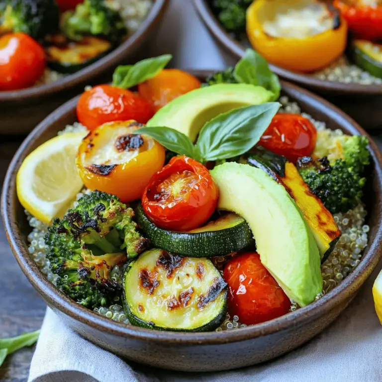 - 1 Tasse Quinoa, gut abgespült - 1 mittelgroße Zucchini, gewürfelt - 1 rote Paprika, gewürfelt - 1 Tasse Kirschtomaten, halbiert - 1 Tasse Brokkoliröschen - 1 rote Zwiebel, in Scheiben geschnitten - 1 Teelöffel Knoblauchpulver - 1 Teelöffel geräuchertes Paprikapulver - Salz und Pfeffer nach Geschmack - 3 Esslöffel Olivenöl - 1 Esslöffel Zitronensaft - 1 Avocado, in Scheiben - Portionen: 4 - Zubereitungszeit: 15 Minuten - Kochzeit: 25 Minuten Quinoa ist eine großartige Basis für diese Schale. Es ist reich an Ballaststoffen und Protein. Das Gemüse bringt Farbe und viele Nährstoffe. Zucchini, Paprika und Brokkoli sind lecker und gesund. Bei der Zubereitung der Quinoa verwende ich Brühe, um mehr Geschmack zu erhalten. Die Gewürze verleihen dem Gemüse eine tolle Note. Ich liebe es, mit frischen Zutaten zu arbeiten. Die Avocado macht die Schale besonders cremig. Diese Kombination ist nicht nur schmackhaft, sondern auch nahrhaft. Probieren Sie den Full Recipe für alle Details! Um Quinoa richtig zu kochen, nimm einen mittelgroßen Topf. Gib die Quinoa und die Gemüsebrühe oder Wasser hinein. Bring die Mischung zum Kochen. Reduziere die Hitze auf niedrig. Decke den Topf ab und lass die Quinoa 15 Minuten köcheln. Sie ist fertig, wenn sie fluffig ist und die Flüssigkeit aufgesogen hat. Nimm eine große Schüssel und gib das Gemüse hinein. Du kannst Zucchini, Paprika, Kirschtomaten, Brokkoli und Zwiebel verwenden. Träufle Olivenöl darüber. Füge Knoblauchpulver, geräuchertes Paprikapulver, Salz und Pfeffer hinzu. Mische alles gut durch, damit das Gemüse gleichmäßig gewürzt ist. Heize den Ofen auf 200°C vor. Verteile das gewürzte Gemüse auf einem Backblech. Röste das Gemüse 20 bis 25 Minuten im Ofen. Es sollte zart und leicht angebraten sein. Wenn das Gemüse schön aussieht, ist es bereit für die Schale. Für weitere Details kannst du das Full Recipe ansehen. Um fluffige Quinoa zu kochen, spülen Sie die Körner zuerst gut ab. Das entfernt Bitterstoffe. Nutzen Sie für jeden Teil Quinoa zwei Teile Gemüsebrühe oder Wasser. Kochen Sie die Mischung auf hoher Hitze und reduzieren Sie dann die Temperatur. Decken Sie den Topf ab und lassen Sie die Quinoa etwa 15 Minuten köcheln. Lassen Sie sie danach einige Minuten ruhen. Lockern Sie die Quinoa mit einer Gabel auf. So wird sie schön locker und leicht. Die richtige Rösttechnik macht einen großen Unterschied. Heizen Sie den Ofen auf 200°C vor. Verteilen Sie das Gemüse gleichmäßig auf einem Backblech. Achten Sie darauf, dass die Stücke nicht übereinander liegen. Rösten Sie das Gemüse 20 bis 25 Minuten lang. Es sollte weich und leicht gebräunt sein. Wenden Sie das Gemüse nach der Hälfte der Zeit für eine gleichmäßige Bräunung. Eine ansprechende Präsentation macht das Essen noch besser. Servieren Sie die Quinoa in bunten Schalen. Fügen Sie das geröstete Gemüse darauf hinzu. Schneiden Sie die Avocado in hübsche Scheiben und legen Sie diese oben drauf. Garnieren Sie mit frischen Basilikumblättern. Ein Spritzer Zitronensaft gibt zusätzlichen Geschmack und Farbe. Nutzen Sie geräuchertes Paprikapulver für einen schönen Farbkontrast. So wird Ihre Schale zum echten Hingucker! {{image_4}} Fügen Sie Kichererbsen oder Tofu hinzu, um mehr Proteine zu erhalten. Diese Zutaten sind nahrhaft und lecker. Kichererbsen bringen eine angenehme Textur. Tofu ist leicht und nimmt Aromen gut auf. Sie können die Kichererbsen einfach rösten oder den Tofu anbraten. So wird Ihr Gericht noch sättigender. Sie können viele andere Gemüse verwenden. Probieren Sie Karotten, Kürbis oder Spinat. Auch Rosenkohl passt gut in das Gericht. Jedes Gemüse hat seinen eigenen Geschmack. Experimentieren Sie mit verschiedenen Farben und Texturen. So bleibt Ihr Gericht spannend und gesund. Variieren Sie die Dressings für neuen Geschmack. Ein einfacher Joghurtdressing oder ein balsamischer Essig passt gut. Sie können auch Nüsse oder Samen als Topping hinzufügen. Diese geben einen schönen Crunch. Frische Kräuter wie Petersilie oder Koriander sorgen für Frische. Für mehr Geschmack können Sie auch Feta oder Parmesan hinzufügen. Um die Reste der gerösteten Gemüse-Quinoa-Bowl frisch zu halten, bewahren Sie sie in einem luftdichten Behälter auf. Ein Glasbehälter funktioniert gut, da er die Feuchtigkeit hält. Stellen Sie sicher, dass das Gemüse vollständig abgekühlt ist, bevor Sie es einlagern. So vermeiden Sie, dass sich Kondenswasser bildet. Dies hilft, die Textur zu bewahren. Die Reste bleiben im Kühlschrank etwa 3 bis 5 Tage frisch. Achten Sie darauf, die Bowl nicht zu lange stehen zu lassen. Wenn Sie einen seltsamen Geruch bemerken oder das Gemüse matschig aussieht, entsorgen Sie es besser. Frische Zutaten sind der Schlüssel zu einem leckeren Gericht. Um die Schale wiederzuerhitzen, gibt es einfache Methoden. Sie können die Bowl in der Mikrowelle erwärmen. Decken Sie sie mit einem feuchten Küchenpapier ab. Das hilft, das Gemüse saftig zu halten. Eine andere Option ist, die Bowl in einer Pfanne bei mittlerer Hitze zu erwärmen. Fügen Sie etwas Wasser hinzu, um das Gemüse nicht austrocknen zu lassen. So bleibt der Geschmack erhalten. Für das vollständige Rezept schauen Sie sich die [Full Recipe] an. Um die Quinoa-Schale vegan zu machen, brauchst du nur frisches Gemüse und Quinoa. Alle Zutaten im Rezept sind vegan. Achte darauf, deine Brühe ohne tierische Produkte zu wählen. Viele Gemüsebrühen sind vegan. Du kannst auch etwas mehr Olivenöl oder Zitronensaft für den Geschmack hinzufügen. Ja, du kannst das Gemüse anpassen. Verwende, was du magst. Karotten, Süßkartoffeln oder Spargel eignen sich gut. Du kannst auch saisonales Gemüse nutzen. Das macht die Schale bunt und lecker. Es gibt keine festen Regeln, also sei kreativ! Ja, die Quinoa-Schale ist glutenfrei. Quinoa ist eine großartige Alternative zu glutenhaltigen Getreiden. Du kannst diese Schale ohne Bedenken genießen. Achte darauf, dass die Brühe auch glutenfrei ist. So bleibt die gesamte Schale frei von Gluten. Um die Schale proteinreicher zu machen, füge Kichererbsen oder Tofu hinzu. Diese Zutaten passen gut zu Quinoa. Du kannst sie einfach mit dem Gemüse rösten. Auch Nüsse oder Samen sind eine gute Wahl. Sie geben nicht nur Protein, sondern auch einen schönen Crunch. In diesem Artikel haben wir über die Zubereitung einer Quinoa-Schale gesprochen. Wir haben die Haupt- und zusätzliche Zutaten besprochen, sowie die Zubereitungsschritte. Tipps für perfekte Quinoa und Gemüse-Rösttechnik helfen, das Gericht zu verfeinern. Variationen mit verschiedenen Gemüsen und Proteinquellen machen das Rezept flexibel. Lagerungshinweise garantieren Frische. Nutzen Sie die FAQs für spezielle Fragen. Diese Quinoa-Schale ist einfach, lecker und gesund. Genießen Sie die Vielfalt und Kreativität beim Kochen!