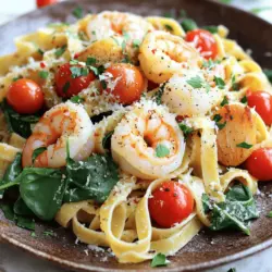 - 250 g Spaghetti oder Fettuccine - 450 g große Garnelen, geschält und entdarmt - 225 g Jakobsmuscheln, gereinigt - 3 Knoblauchzehen, fein gehackt - 150 g Kirschtomaten, halbiert - 100 g frische Spinatblätter - 1 Zitrone, ausgepresst und abgerieben - 60 ml Olivenöl - 30 g Parmesan, gerieben - 1 Teelöffel rote Pfefferflocken (optional) - Salz und Pfeffer nach Geschmack - Frische Petersilie, gehackt, zum Garnieren Die Zutaten sind einfach zu finden und machen das Gericht besonders lecker. Du kannst frische Garnelen und Jakobsmuscheln verwenden, um den Geschmack zu heben. Die Kirschtomaten bringen eine süße Note, während der Spinat eine schöne Farbe und Nährstoffe hinzufügt. Der Knoblauch gibt der Pasta einen tollen Duft und Geschmack. Die Zitrone macht das Gericht frisch und lebendig. Parmesan rundet alles ab und gibt eine cremige Konsistenz. Wenn du es scharf magst, füge die roten Pfefferflocken hinzu. Für das beste Ergebnis empfehle ich, frische Zutaten zu verwenden. So schmeckt die Pasta am besten. Wenn du mehr über die Zubereitung erfahren möchtest, kannst du die Full Recipe ansehen. Bringe einen großen Topf mit gesalzenem Wasser zum Kochen. Du kannst Spaghetti oder Fettuccine verwenden. Koche die Pasta al dente, wie auf der Verpackung beschrieben. Achte darauf, 125 ml vom Nudelwasser aufzuheben. Das hilft der Sauce später. Erhitze in einer großen Pfanne Olivenöl bei mittlerer Hitze. Füge den gehackten Knoblauch hinzu und brate ihn etwa eine Minute. Er duftet herrlich. Jetzt kommen die Garnelen und Jakobsmuscheln in die Pfanne. Brate sie 2-3 Minuten auf jeder Seite, bis sie durchgegart sind. Gib die halbierten Kirschtomaten und frischen Spinat in die Pfanne. Rühre alles gut um und koche es für weitere 2-3 Minuten. Der Spinat wird weich und die Tomaten fallen zusammen. So erhältst du frische Aromen. Jetzt ist es Zeit, die gekochte Pasta in die Pfanne zu geben. Gieße das aufbewahrte Nudelwasser dazu. Füge Zitronensaft und Zitronenabrieb hinzu. Das bringt Frische. Rühre alles gut um und schmecke mit Salz und Pfeffer ab. Nimm die Pfanne vom Herd und rühre den geriebenen Parmesan unter. Er schmilzt und macht die Sauce cremig. Serviere die Pasta auf Tellern. Garnieren kannst du mit frischer Petersilie und mehr Parmesan. So wird es ein Festmahl. Für die vollständigen Zubereitungsschritte schaue dir das Full Recipe an. - Bestimmung der Garzeit für Garnelen und Jakobsmuscheln: Garnelen sind perfekt, wenn sie rosa und fest sind. Jakobsmuscheln sollten milchig und fest sein. Beide benötigen etwa 2–3 Minuten pro Seite in der Pfanne. Überprüfe sie regelmäßig, um sicherzustellen, dass sie nicht zu lange garen. - Vermeidung von Übertrocknen der Meeresfrüchte: Um das Übertrocknen zu verhindern, achte darauf, die Hitze nicht zu hoch zu stellen. Bei mittlerer Hitze bleibt die Feuchtigkeit erhalten. Zudem ist es hilfreich, die Meeresfrüchte nur einmal zu wenden. - Bedeutung von Nudelwasser für die Sauce: Das Nudelwasser enthält Stärke, die die Sauce bindet. Bewahre vor dem Abgießen etwa 125 ml Nudelwasser auf. Füge es zur Sauce hinzu, um die Textur zu verbessern und die Aromen zu vereinen. - Tipps zur Vermeidung von klebenden Nudeln: Rühre die Pasta während der ersten Minuten um. Das hilft, das Verkleben zu verhindern. Stelle sicher, dass das Wasser gut kocht, bevor du die Pasta hinzufügst. - Vorschläge für die Garnierung: Verwende frisch gehackte Petersilie oder Basilikum, um Farbe und Frische hinzuzufügen. Ein Spritzer Zitrone bringt die Aromen zur Geltung. - Verwendung von frischen Kräutern für zusätzlichen Geschmack: Frische Kräuter wie Dill oder Schnittlauch können den Geschmack intensivieren. Sie verleihen der Pasta eine schöne, frische Note, die den Meeresfrüchten schmeichelt. {{image_4}} Für eine vegetarische Variante der Garnelen-Jakobsmuscheln-Pasta, kannst du mehr Gemüse verwenden. Zucchini und Paprika sind tolle Optionen. Sie bringen Farbe und Geschmack ins Gericht. Statt Meeresfrüchte kannst du auch Tofu oder Kichererbsen einsetzen. Diese Zutaten geben dir Protein und eine tolle Textur. Wenn du keine Spaghetti oder Fettuccine magst, probiere andere Pasta-Sorten. Penne oder Farfalle sind gute Alternativen. Du kannst auch Vollkornpasta verwenden. Diese ist gesünder und hat mehr Ballaststoffe. Glutenfreie Pasta ist ebenfalls eine gute Wahl für Menschen mit Allergien. Möchtest du es schärfer? Füge rote Pfefferflocken oder scharfe Soße hinzu. Diese geben dem Gericht einen extra Kick. Du kannst auch verschiedene Käsesorten ausprobieren. Feta oder Ricotta bringen einen neuen Geschmack in die Pasta. Experimentiere mit diesen Ideen, um deine eigene Version zu machen! Für das vollständige Rezept schau dir bitte die [Full Recipe] an. Wenn du die Pasta nicht sofort isst, lagere sie im Kühlschrank. Nutze einen luftdichten Behälter. So bleibt sie frisch. Du solltest die Pasta innerhalb von zwei Tagen essen. Wenn du Reste hast, stelle sicher, dass sie gut abgedeckt sind. Füge etwas Olivenöl hinzu, damit die Nudeln nicht kleben. Um die Meeresfrüchte-Pasta einzufrieren, lass sie zuerst abkühlen. Portioniere die Pasta in Gefrierbeutel. Drücke die Luft heraus, bevor du sie schließt. So bleibt die Pasta bis zu drei Monate frisch. Zum Wiedererwärmen, tau die Pasta im Kühlschrank auf. Dann erhitze sie in einer Pfanne mit etwas Wasser oder Brühe. So wird sie wieder schön saftig. Mit übrig gebliebener Pasta kannst du kreativ werden. Mache eine Pastasuppe oder einen Auflauf. Kombiniere die Reste mit frischem Gemüse oder Käse. Das gibt der Pasta neuen Geschmack. Du kannst auch ein Omelett machen, indem du die Pasta hineinmischst. So hast du schnell ein neues Gericht. Probier es aus! Die Zubereitung von Shrimp Scallop Pasta dauert insgesamt nur 30 Minuten. Ich teile die Zeit in zwei Teile auf: 15 Minuten für die Vorbereitung und 15 Minuten für das Kochen. Diese schnelle Zeit macht das Gericht ideal für ein schnelles Abendessen. Sie können in kurzer Zeit eine köstliche Mahlzeit zaubern. Ja, Sie können die Garnelen und Jakobsmuscheln ersetzen. Viele lieben es, Muscheln oder Tintenfisch zu verwenden. Auch Hähnchen kann eine gute Wahl sein. Achten Sie darauf, die Garzeit anzupassen. Dies sorgt dafür, dass alle Zutaten gleichmäßig gegart sind. Um die Sauce cremiger zu machen, können Sie mehr Parmesan oder etwas Sahne hinzufügen. Auch Frischkäse kann helfen. Eine weitere gute Option ist, etwas mehr Nudelwasser hinzuzufügen. Dieses Wasser enthält Stärke und bindet die Sauce gut. Shrimp Scallop Pasta hat viele gesunde Zutaten. Garnelen und Jakobsmuscheln sind fettarm und reich an Protein. Spinat und Tomaten bringen Vitamine und Ballaststoffe. Wenn Sie die Menge an Käse reduzieren, bleibt das Gericht leicht. So können Sie ein leckeres, nahrhaftes Essen genießen. Diese Anleitung zeigt, wie man eine leckere Garnelen-Jakobsmuscheln-Pasta zubereitet. Wir haben die wichtigsten Zutaten, die Zubereitungsschritte und nützliche Tipps behandelt. Denk daran, die Meeresfrüchte richtig zu garen und die Pasta gut zu präsentieren. Variiere gerne mit Gemüse oder Pasta-Sorten. Mit deinen Resten kannst du kreative neue Gerichte kreieren. Probiere es aus und genieße deine Mahlzeit!