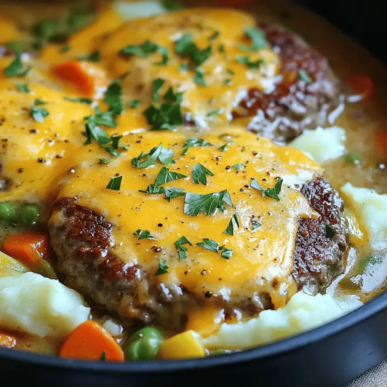 - 500 g Rinderhackfleisch - 1 Zwiebel, fein gehackt - 2 Knoblauchzehen, gehackt - 100 g Semmelbrösel - 1 großes Ei - 1 Esslöffel Worcestershire-Sauce - 500 ml Rinderbrühe - 200 g tiefgefrorenes Mischgemüse (Karotten, Erbsen, Mais) - 400 g Kartoffelpüree (selbstgemacht oder aus dem Kühlregal) Die Basis für den Auflauf ist das Rinderhackfleisch. Es ist wichtig, dass du frisches, qualitativ hochwertiges Rinderhackfleisch verwendest. Die Zwiebel und der Knoblauch bringen Geschmack. Die Worcestershire-Sauce fügt eine tiefe Umami-Note hinzu. Die Semmelbrösel helfen, die Patties zu binden, während das Ei als Bindemittel dient. - Salz und Pfeffer - 100 g geriebener Cheddarkäse - Frische Petersilie, gehackt (zum Garnieren) Die Gewürze Salz und Pfeffer sind ein Muss. Sie bringen die Aromen des Fleisches zur Geltung. Cheddarkäse gibt dem Gericht eine cremige, köstliche Note. Die frische Petersilie fügt Farbe und Frische beim Servieren hinzu. Für das vollständige Rezept kannst du die Anleitung im Abschnitt „Vollständiges Rezept“ nachlesen. Dort findest du alle Schritte, um diesen herzhaften Auflauf zuzubereiten. Heizen Sie den Ofen auf 190 °C vor. Dies sorgt für eine gleichmäßige Hitze. In einer großen Schüssel vermengen Sie das Rinderhackfleisch, die gehackte Zwiebel, den Knoblauch, die Semmelbrösel, das Ei, die Worcestershire-Sauce, Salz und Pfeffer. Mischen Sie alles gut. Achten Sie darauf, dass es nicht zu fest wird. Formen Sie dann aus der Fleischmasse sechs ovale Patties. Sie sollten gleichmäßig sein. Erhitzen Sie etwas Öl in einer großen Pfanne. Braten Sie die Patties bei mittlerer Hitze für etwa 3-4 Minuten an. Sie müssen goldbraun und fest sein. Legen Sie die angebratenen Patties in eine Auflaufform. Gießen Sie die Rinderbrühe über die Patties in der Auflaufform. Dies gibt Geschmack und Saftigkeit. Streuen Sie das tiefgefrorene Mischgemüse gleichmäßig über die Patties. Es sorgt für eine bunte Note. Löffeln Sie das Kartoffelpüree über das Gemüse. Verteilen Sie es gleichmäßig mit einem Spatel. Achten Sie darauf, dass alles gut bedeckt ist. Streuen Sie den geriebenen Cheddarkäse oben auf das Kartoffelpüree. Das wird beim Backen schön schmelzen und goldbraun werden. Decken Sie die Auflaufform mit Aluminiumfolie ab. Backen Sie das Gericht im vorgeheizten Ofen für 30 Minuten. Nehmen Sie dann die Folie ab und backen Sie für weitere 10-15 Minuten. Der Käse sollte sprudeln und leicht goldbraun sein. Lassen Sie das Gericht nach dem Backen 5 Minuten ruhen. So setzen sich die Aromen. Garnieren Sie vor dem Servieren mit frisch gehackter Petersilie. Das gibt einen schönen Farbkontrast. Um die besten Patties zu machen, arbeiten Sie das Fleisch nicht zu stark. Zu viel Mischen macht die Patties trocken und hart. Mischen Sie einfach die Zutaten, bis sie gut verbunden sind. Formen Sie die Patties dann in einer gleichmäßigen Größe. Das sorgt dafür, dass sie gleichmäßig garen. Ein dicker Burger braucht länger als ein dünner. Denken Sie daran, die Patties etwas größer zu machen, da sie beim Kochen schrumpfen. Sie können dieses Rezept auch vegetarisch machen. Ersetzen Sie das Rinderhack mit einer Mischung aus schwarzen Bohnen und Linsen. Fügen Sie etwas gehackte Zwiebel und Karotten hinzu, um mehr Geschmack zu bekommen. Wenn Sie mehr Gewürze wünschen, probieren Sie Paprika oder Kreuzkümmel aus. Diese geben dem Gericht eine neue Note. Sie können auch ein wenig scharfe Sauce für mehr Würze hinzufügen. So bleibt Ihr Gericht spannend und lecker. {{image_4}} Der Auflauf hält sich gut im Kühlschrank. Lagern Sie Reste in einem luftdichten Behälter. So bleibt er frisch. Genießen Sie die Reste innerhalb von drei Tagen. Beim Aufwärmen nehmen Sie eine Portion heraus. Stellen Sie sicher, dass sie durchgehend heiß ist. Nutzen Sie die Mikrowelle oder den Ofen zum Erwärmen. Eine kurze Zeit im Ofen sorgt für eine bessere Konsistenz. Der Auflauf eignet sich auch gut zum Einfrieren. Frieren Sie ihn in einem geeigneten Behälter ein. Verwenden Sie Frischhaltefolie und Aluminiumfolie. So bleibt der Geschmack erhalten. Ideal ist eine Lagerzeit von bis zu drei Monaten. Zum Auftauen legen Sie den Auflauf über Nacht in den Kühlschrank. Danach können Sie ihn im Ofen aufwärmen. Achten Sie darauf, dass er gleichmäßig heiß wird. So bleibt das Gericht lecker und saftig. Für das vollständige Rezept, sehen Sie die [Full Recipe]. Die Zubereitung des Amish Hamburger Steak Bake dauert insgesamt etwa 55 Minuten. Sie benötigen 20 Minuten für die Vorbereitung. In dieser Zeit können Sie die Zutaten schneiden und die Patties formen. Der Auflauf backt dann für 40 Minuten im Ofen. Zuerst backen Sie ihn 30 Minuten mit Folie und dann 10-15 Minuten ohne Folie. Dies gibt dem Käse eine schöne goldene Farbe. Ja, Sie können das Rezept leicht anpassen. Wenn Sie kein Rinderhackfleisch verwenden möchten, probieren Sie Hähnchen- oder Putenhackfleisch. Diese Optionen sind auch gut. Für das Gemüse können Sie frisches Gemüse nutzen oder andere Tiefkühlmischungen ausprobieren. Auch Brokkoli oder Paprika passen gut. Das ist eine tolle Möglichkeit, das Gericht nach Ihrem Geschmack zu ändern. Zu Amish Hamburger Steak Bake passen viele Beilagen. Ein frischer grüner Salat ist eine leichte Wahl. Auch gebratene grüne Bohnen oder Erbsen sind lecker. Wenn Sie mehr Kohlenhydrate wollen, servieren Sie Brot oder Reis dazu. Diese Beilagen ergänzen das Gericht gut und machen die Mahlzeit rund. Hier ist die Schritt-für-Schritt-Anleitung für den Amish Hamburger Steak Bake. 1. Ofen vorheizen: Heizen Sie Ihren Ofen auf 190°C vor. 2. Zutaten mischen: In einer großen Schüssel vermengen Sie das Rinderhackfleisch, die Zwiebel, den Knoblauch, die Semmelbrösel, das Ei, die Worcestershire-Sauce sowie Salz und Pfeffer. Mischen Sie alles gut. 3. Patties formen: Formen Sie aus der Mischung 6 ovale Patties. Achten Sie darauf, dass sie gleichmäßig sind. 4. Patties anbraten: Erhitzen Sie etwas Öl in einer Pfanne. Braten Sie die Patties bei mittlerer Hitze 3-4 Minuten an, bis sie goldbraun sind. Legen Sie sie anschließend in eine Auflaufform. 5. Brühe und Gemüse hinzufügen: Gießen Sie die Rinderbrühe über die Patties. Streuen Sie das gefrorene Mischgemüse gleichmäßig darüber. 6. Kartoffelpüree auftragen: Löffeln Sie das Kartoffelpüree über das Gemüse. Verteilen Sie es gleichmäßig mit einem Spatel. 7. Käse hinzufügen: Streuen Sie den geriebenen Cheddarkäse oben auf das Kartoffelpüree. 8. Backen: Decken Sie die Auflaufform mit Aluminiumfolie ab. Backen Sie das Gericht für 30 Minuten. Nehmen Sie die Folie ab und backen Sie es für weitere 10-15 Minuten. Der Käse sollte sprudeln und goldbraun sein. 9. Ruhen lassen: Lassen Sie das Gericht 5 Minuten ruhen, bevor Sie es servieren. 10. Garnieren: Vor dem Anrichten können Sie frisch gehackte Petersilie darauf streuen. Präsentationstipps: Servieren Sie die Portionen auf Tellern. Das cremige Kartoffelpüree sollte sanft über das Rindfleisch und Gemüse fließen. Ein Zweig Petersilie bringt frische Farbe ins Spiel. Dieser Auflauf vereint Rinderhackfleisch, frisches Gemüse und cremiges Kartoffelpüree. Ich teile meine besten Tipps für perfekte Patties und leckere Variationen. Denk daran, dass das Gericht auch vegetarisch zubereitet werden kann. Achte auf die Lagerung, damit du die Reste länger genießen kannst. Wenn du meine Schritte befolgst, gelingt dir dieser Auflauf leicht. Experimentiere mit Beilagen, um das Gericht abzurunden. Viel Spaß beim Kochen und Genießen!