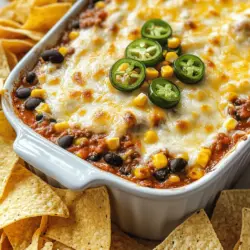 Für den Meaty Texas Trash Dip brauchst du folgende Zutaten: - 450 g Rinderhackfleisch - 450 g Bratwurst (oder italienische Wurst) - 1 Dose (425 g) schwarze Bohnen, abgetropft und abgespült - 1 Dose (425 g) Pintobohnen, abgetropft und abgespült - 150 g Maiskörner (aus der Dose oder gefroren) - 1 Paket (225 g) Frischkäse, weich - 240 g Schmand - 100 g geriebener Cheddar-Käse - 100 g geriebener Monterey Jack Käse - 1 Päckchen Ranch-Dressing-Mischung - 1 Esslöffel Taco-Gewürz - Frisch geschnittene Jalapeños (zum Garnieren) - Tortilla-Chips (zum Servieren) Wenn du keine Bratwurst magst, kannst du auch Hähnchen verwenden. Vegetarische Optionen sind ebenfalls möglich. Nutze einfach einen Fleischersatz oder mehr Bohnen. Für eine schärfere Note, füge mehr Jalapeños oder eine scharfe Sauce hinzu. Achte beim Kauf auf frisches Fleisch. Es sollte eine gute Farbe und keinen unangenehmen Geruch haben. Wähle Bohnen, die in Einmachgläsern oder Dosen gut abgedichtet sind. Frischkäse und Schmand sollten kühl gelagert sein. Sieh dir die Haltbarkeitsdaten an. Frischer Käse hat einen besseren Geschmack, also greife zu hochwertigen Marken. Für das vollständige Rezept, siehe die vollständige Anleitung oben. Die Vorbereitungszeit für den Meaty Texas Trash Dip beträgt nur 15 Minuten. Die Kochzeit liegt bei etwa 25 Minuten. Insgesamt bist du in 40 Minuten fertig. Dies ist ideal für jede Party oder einen Snack. 1. Fleisch anbraten: Erhitze eine große Pfanne bei mittlerer Hitze. Füge 450 g Rinderhack und 450 g Bratwurst hinzu. Brate das Fleisch an und zerkleinere es mit einem Spatel. Das dauert etwa 8-10 Minuten. Gieße überschüssiges Fett ab. 2. Frischkäse und Schmand einrühren: Reduziere die Hitze auf niedrig. Gib 225 g weichen Frischkäse und 240 g Schmand zur Fleischmischung. Rühre alles gut um, bis es geschmolzen und vermischt ist. Das sollte etwa 2-3 Minuten dauern. 3. Würzen: Streue ein Päckchen Ranch-Dressing-Mischung und 1 Esslöffel Taco-Gewürz gleichmäßig über die Mischung. Hebe alles gut unter. 4. Bohnen und Mais hinzufügen: Füge 425 g schwarze Bohnen, 425 g Pintobohnen und 150 g Maiskörner hinzu. Gib auch die Hälfte des 100 g geriebenen Cheddars und des Monterey Jack Käses hinein. Mische alles gut und erhitze es für etwa 5 Minuten. 5. In die Auflaufform geben: Gib die Mischung in eine gefettete Auflaufform. Verteile sie gleichmäßig. Streue den restlichen geriebenen Käse darüber. 6. Backen: Backe den Dip im vorgeheizten Ofen bei 175°C (350°F) für 20-25 Minuten. Der Dip ist fertig, wenn er heiß und sprudelnd ist und der Käse goldbraun aussieht. 7. Garnieren und servieren: Lass den Dip einige Minuten abkühlen. Garniere ihn nach Belieben mit frisch geschnittenen Jalapeños. - Hände waschen: Wasche dir immer die Hände, bevor du anfängst. Dies verhindert die Verbreitung von Bakterien. - Rohes Fleisch trennen: Verwende separate Schneidebretter für rohes Fleisch und Gemüse. So vermeidest du Kreuzkontamination. - Lebensmittel richtig lagern: Halte alle Zutaten kühl, bis du bereit bist, sie zu verwenden. Das sorgt für Frische und Sicherheit. Mit dieser Schritt-für-Schritt-Anleitung gelingt dir der Meaty Texas Trash Dip ganz leicht. Du wirst deine Gäste beeindrucken! Für das vollständige Rezept, sieh dir die Full Recipe an. Ein häufiger Fehler ist, das Fleisch nicht gut zu bräunen. Das gibt dem Dip mehr Geschmack. Achte darauf, die Hitze nicht zu hoch zu setzen. Wenn das Fleisch zu schnell kocht, wird es trocken. Ein weiterer Fehler ist, die Bohnen nicht gut abzutropfen. Wenn du das nicht machst, wird der Dip wässrig. Spüle die Bohnen gründlich ab, um überschüssige Flüssigkeit zu entfernen. Um die beste Konsistenz zu erreichen, mische den Frischkäse und Schmand gut mit dem Fleisch. Lass sie auf niedriger Hitze schmelzen. Dadurch wird der Dip cremig und lecker. Die Gewürze sind wichtig für den Geschmack. Streue die Ranch-Dressing-Mischung und das Taco-Gewürz gleichmäßig auf das Fleisch. Rühre gut um, damit sich die Aromen vermischen. Serviere den Dip heiß aus der Auflaufform. Lege knusprige Tortilla-Chips daneben. Das ist einfach und macht Spaß. Für mehr Abwechslung kannst du frisches Gemüse anbieten. Karotten oder Paprika passen gut dazu. Eine Schale Salsa bringt einen zusätzlichen Kick. Du kannst auch Jalapeños als Garnitur verwenden. Sie geben dem Dip eine schöne Schärfe und sehen toll aus. {{image_4}} Wenn du eine vegetarische oder vegane Variante des Meaty Texas Trash Dips machen möchtest, gibt es viele Optionen. Du kannst das Rinderhackfleisch und die Wurst einfach durch pflanzliche Alternativen ersetzen. - Verwende 450 g Soja-Hack oder Linsen, um deinem Dip die nötige Fülle zu geben. - Für die Wurst kannst du vegane Bratwurst oder Pilze verwenden. Stelle sicher, dass du veganen Frischkäse und pflanzlichen Schmand wählst. Diese Alternativen geben dir den gleichen cremigen Geschmack, ohne tierische Produkte. Die Käsesorten sind wichtig für den Geschmack. Du kannst verschiedene Käsesorten verwenden, je nachdem, was dir gefällt oder was du zur Hand hast. - Probiere Gouda oder Emmentaler, um eine andere Geschmacksrichtung zu erhalten. - Feta-Käse kann auch eine interessante Note geben. Für eine schmelzbare Konsistenz solltest du jedoch immer einen Käse wie Cheddar oder Monterey Jack wählen. Diese Käse schmelzen gut und machen den Dip cremig. Wenn du es scharf magst, gibt es viele Wege, den Dip aufzupeppen. - Füge mehr frisch geschnittene Jalapeños hinzu, um eine scharfe Note zu erreichen. - Du kannst auch gehackte Serrano-Chilis oder Habaneros verwenden. Für zusätzliche Würze kannst du auch eine scharfe Salsa oder scharfe Sauce einrühren. Diese Zutaten bringen nicht nur Hitze, sondern auch tolle Aromen in deinen Dip. Um deinen Meaty Texas Trash Dip frisch zu halten, lagere ihn in einem luftdichten Behälter. Das hilft, den Geschmack zu bewahren. Lass den Dip zuerst auf Raumtemperatur abkühlen. Danach verschließe den Behälter gut. Im Kühlschrank bleibt der Dip bis zu fünf Tage haltbar. Achte darauf, den Dip nicht länger als nötig offen zu lassen. So vermeidest du das Eindringen von Luft und Gerüchen. Um Reste wieder aufzuwärmen, nutze die Mikrowelle oder den Ofen. Bei der Mikrowelle gib den Dip in eine mikrowellengeeignete Schüssel. Erhitze ihn bei mittlerer Hitze für zwei bis drei Minuten. Rühre zwischendurch um, damit er gleichmäßig warm wird. Wenn du den Ofen nutzt, heize ihn auf 175°C vor. Gib den Dip in eine Auflaufform und backe ihn für etwa 15 Minuten. So bleibt der Dip schön cremig und lecker. Wenn du den Dip einfrieren möchtest, teile ihn in Portionsgrößen auf. Nutze kleine Behälter oder Gefrierbeutel. So kannst du nur das auftauen, was du brauchst. Achte darauf, dabei etwas Platz zu lassen. Der Dip dehnt sich beim Einfrieren aus. Beschrifte die Behälter mit dem Datum. So weißt du, wie lange er schon im Gefrierfach ist. Im Gefrierfach bleibt der Dip bis zu drei Monate frisch. Um den Dip würziger zu machen, füge mehr Gewürze hinzu. Du kannst extra Taco-Gewürz verwenden. Ein Spritzer scharfer Soße bringt auch mehr Hitze. Frisch geschnittene Jalapeños sind eine tolle Wahl. Du kannst sie auch in die Mischung geben. Für einen anderen Kick, probiere Chipotle-Pulver oder Cayennepfeffer. Diese geben dem Dip eine rauchige Note und viel Geschmack. Tortilla-Chips sind der Klassiker und passen perfekt. Sie sind knusprig und ideal zum Dippen. Gemüse wie Karotten und Sellerie bieten eine frische Option. Guacamole oder Salsa ergänzen den Dip gut. Auch Nachos mit Käse sind eine tolle Beilage. Du kannst auch Cracker oder Brot anbieten. Diese sorgen für Abwechslung und Spaß. Ja, du kannst den Dip im Voraus zubereiten. Bereite ihn bis zur Backzeit vor und stelle ihn kalt. Decke die Auflaufform mit Frischhaltefolie ab. Am Tag der Party kannst du ihn einfach backen. Du kannst auch Reste aufbewahren und später genießen. Er schmeckt oft sogar noch besser, wenn die Aromen Zeit zum Einziehen hatten. In diesem Artikel haben wir die besten Zutaten für den Meaty Texas Trash Dip besprochen. Du hast gelernt, wie man frische Zutaten auswählt und Alternativen findet. Die Schritt-für-Schritt-Anleitung zeigt dir, wie einfach die Zubereitung ist. Wir haben Tipps gegeben, um häufige Fehler zu vermeiden und den besten Geschmack zu erzielen. Variationen bieten neue Ideen, während Lagerinformationen dir helfen, Reste sinnvoll zu nutzen. Denke daran, mit Gewürzen zu spielen, um deinen Dip zu verfeinern. Genieße das Kochen und Experimentieren in deiner Küche!