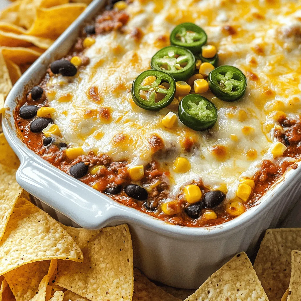 Für den Meaty Texas Trash Dip brauchst du folgende Zutaten: - 450 g Rinderhackfleisch - 450 g Bratwurst (oder italienische Wurst) - 1 Dose (425 g) schwarze Bohnen, abgetropft und abgespült - 1 Dose (425 g) Pintobohnen, abgetropft und abgespült - 150 g Maiskörner (aus der Dose oder gefroren) - 1 Paket (225 g) Frischkäse, weich - 240 g Schmand - 100 g geriebener Cheddar-Käse - 100 g geriebener Monterey Jack Käse - 1 Päckchen Ranch-Dressing-Mischung - 1 Esslöffel Taco-Gewürz - Frisch geschnittene Jalapeños (zum Garnieren) - Tortilla-Chips (zum Servieren) Wenn du keine Bratwurst magst, kannst du auch Hähnchen verwenden. Vegetarische Optionen sind ebenfalls möglich. Nutze einfach einen Fleischersatz oder mehr Bohnen. Für eine schärfere Note, füge mehr Jalapeños oder eine scharfe Sauce hinzu. Achte beim Kauf auf frisches Fleisch. Es sollte eine gute Farbe und keinen unangenehmen Geruch haben. Wähle Bohnen, die in Einmachgläsern oder Dosen gut abgedichtet sind. Frischkäse und Schmand sollten kühl gelagert sein. Sieh dir die Haltbarkeitsdaten an. Frischer Käse hat einen besseren Geschmack, also greife zu hochwertigen Marken. Für das vollständige Rezept, siehe die vollständige Anleitung oben. Die Vorbereitungszeit für den Meaty Texas Trash Dip beträgt nur 15 Minuten. Die Kochzeit liegt bei etwa 25 Minuten. Insgesamt bist du in 40 Minuten fertig. Dies ist ideal für jede Party oder einen Snack. 1. Fleisch anbraten: Erhitze eine große Pfanne bei mittlerer Hitze. Füge 450 g Rinderhack und 450 g Bratwurst hinzu. Brate das Fleisch an und zerkleinere es mit einem Spatel. Das dauert etwa 8-10 Minuten. Gieße überschüssiges Fett ab. 2. Frischkäse und Schmand einrühren: Reduziere die Hitze auf niedrig. Gib 225 g weichen Frischkäse und 240 g Schmand zur Fleischmischung. Rühre alles gut um, bis es geschmolzen und vermischt ist. Das sollte etwa 2-3 Minuten dauern. 3. Würzen: Streue ein Päckchen Ranch-Dressing-Mischung und 1 Esslöffel Taco-Gewürz gleichmäßig über die Mischung. Hebe alles gut unter. 4. Bohnen und Mais hinzufügen: Füge 425 g schwarze Bohnen, 425 g Pintobohnen und 150 g Maiskörner hinzu. Gib auch die Hälfte des 100 g geriebenen Cheddars und des Monterey Jack Käses hinein. Mische alles gut und erhitze es für etwa 5 Minuten. 5. In die Auflaufform geben: Gib die Mischung in eine gefettete Auflaufform. Verteile sie gleichmäßig. Streue den restlichen geriebenen Käse darüber. 6. Backen: Backe den Dip im vorgeheizten Ofen bei 175°C (350°F) für 20-25 Minuten. Der Dip ist fertig, wenn er heiß und sprudelnd ist und der Käse goldbraun aussieht. 7. Garnieren und servieren: Lass den Dip einige Minuten abkühlen. Garniere ihn nach Belieben mit frisch geschnittenen Jalapeños. - Hände waschen: Wasche dir immer die Hände, bevor du anfängst. Dies verhindert die Verbreitung von Bakterien. - Rohes Fleisch trennen: Verwende separate Schneidebretter für rohes Fleisch und Gemüse. So vermeidest du Kreuzkontamination. - Lebensmittel richtig lagern: Halte alle Zutaten kühl, bis du bereit bist, sie zu verwenden. Das sorgt für Frische und Sicherheit. Mit dieser Schritt-für-Schritt-Anleitung gelingt dir der Meaty Texas Trash Dip ganz leicht. Du wirst deine Gäste beeindrucken! Für das vollständige Rezept, sieh dir die Full Recipe an. Ein häufiger Fehler ist, das Fleisch nicht gut zu bräunen. Das gibt dem Dip mehr Geschmack. Achte darauf, die Hitze nicht zu hoch zu setzen. Wenn das Fleisch zu schnell kocht, wird es trocken. Ein weiterer Fehler ist, die Bohnen nicht gut abzutropfen. Wenn du das nicht machst, wird der Dip wässrig. Spüle die Bohnen gründlich ab, um überschüssige Flüssigkeit zu entfernen. Um die beste Konsistenz zu erreichen, mische den Frischkäse und Schmand gut mit dem Fleisch. Lass sie auf niedriger Hitze schmelzen. Dadurch wird der Dip cremig und lecker. Die Gewürze sind wichtig für den Geschmack. Streue die Ranch-Dressing-Mischung und das Taco-Gewürz gleichmäßig auf das Fleisch. Rühre gut um, damit sich die Aromen vermischen. Serviere den Dip heiß aus der Auflaufform. Lege knusprige Tortilla-Chips daneben. Das ist einfach und macht Spaß. Für mehr Abwechslung kannst du frisches Gemüse anbieten. Karotten oder Paprika passen gut dazu. Eine Schale Salsa bringt einen zusätzlichen Kick. Du kannst auch Jalapeños als Garnitur verwenden. Sie geben dem Dip eine schöne Schärfe und sehen toll aus. {{image_4}} Wenn du eine vegetarische oder vegane Variante des Meaty Texas Trash Dips machen möchtest, gibt es viele Optionen. Du kannst das Rinderhackfleisch und die Wurst einfach durch pflanzliche Alternativen ersetzen. - Verwende 450 g Soja-Hack oder Linsen, um deinem Dip die nötige Fülle zu geben. - Für die Wurst kannst du vegane Bratwurst oder Pilze verwenden. Stelle sicher, dass du veganen Frischkäse und pflanzlichen Schmand wählst. Diese Alternativen geben dir den gleichen cremigen Geschmack, ohne tierische Produkte. Die Käsesorten sind wichtig für den Geschmack. Du kannst verschiedene Käsesorten verwenden, je nachdem, was dir gefällt oder was du zur Hand hast. - Probiere Gouda oder Emmentaler, um eine andere Geschmacksrichtung zu erhalten. - Feta-Käse kann auch eine interessante Note geben. Für eine schmelzbare Konsistenz solltest du jedoch immer einen Käse wie Cheddar oder Monterey Jack wählen. Diese Käse schmelzen gut und machen den Dip cremig. Wenn du es scharf magst, gibt es viele Wege, den Dip aufzupeppen. - Füge mehr frisch geschnittene Jalapeños hinzu, um eine scharfe Note zu erreichen. - Du kannst auch gehackte Serrano-Chilis oder Habaneros verwenden. Für zusätzliche Würze kannst du auch eine scharfe Salsa oder scharfe Sauce einrühren. Diese Zutaten bringen nicht nur Hitze, sondern auch tolle Aromen in deinen Dip. Um deinen Meaty Texas Trash Dip frisch zu halten, lagere ihn in einem luftdichten Behälter. Das hilft, den Geschmack zu bewahren. Lass den Dip zuerst auf Raumtemperatur abkühlen. Danach verschließe den Behälter gut. Im Kühlschrank bleibt der Dip bis zu fünf Tage haltbar. Achte darauf, den Dip nicht länger als nötig offen zu lassen. So vermeidest du das Eindringen von Luft und Gerüchen. Um Reste wieder aufzuwärmen, nutze die Mikrowelle oder den Ofen. Bei der Mikrowelle gib den Dip in eine mikrowellengeeignete Schüssel. Erhitze ihn bei mittlerer Hitze für zwei bis drei Minuten. Rühre zwischendurch um, damit er gleichmäßig warm wird. Wenn du den Ofen nutzt, heize ihn auf 175°C vor. Gib den Dip in eine Auflaufform und backe ihn für etwa 15 Minuten. So bleibt der Dip schön cremig und lecker. Wenn du den Dip einfrieren möchtest, teile ihn in Portionsgrößen auf. Nutze kleine Behälter oder Gefrierbeutel. So kannst du nur das auftauen, was du brauchst. Achte darauf, dabei etwas Platz zu lassen. Der Dip dehnt sich beim Einfrieren aus. Beschrifte die Behälter mit dem Datum. So weißt du, wie lange er schon im Gefrierfach ist. Im Gefrierfach bleibt der Dip bis zu drei Monate frisch. Um den Dip würziger zu machen, füge mehr Gewürze hinzu. Du kannst extra Taco-Gewürz verwenden. Ein Spritzer scharfer Soße bringt auch mehr Hitze. Frisch geschnittene Jalapeños sind eine tolle Wahl. Du kannst sie auch in die Mischung geben. Für einen anderen Kick, probiere Chipotle-Pulver oder Cayennepfeffer. Diese geben dem Dip eine rauchige Note und viel Geschmack. Tortilla-Chips sind der Klassiker und passen perfekt. Sie sind knusprig und ideal zum Dippen. Gemüse wie Karotten und Sellerie bieten eine frische Option. Guacamole oder Salsa ergänzen den Dip gut. Auch Nachos mit Käse sind eine tolle Beilage. Du kannst auch Cracker oder Brot anbieten. Diese sorgen für Abwechslung und Spaß. Ja, du kannst den Dip im Voraus zubereiten. Bereite ihn bis zur Backzeit vor und stelle ihn kalt. Decke die Auflaufform mit Frischhaltefolie ab. Am Tag der Party kannst du ihn einfach backen. Du kannst auch Reste aufbewahren und später genießen. Er schmeckt oft sogar noch besser, wenn die Aromen Zeit zum Einziehen hatten. In diesem Artikel haben wir die besten Zutaten für den Meaty Texas Trash Dip besprochen. Du hast gelernt, wie man frische Zutaten auswählt und Alternativen findet. Die Schritt-für-Schritt-Anleitung zeigt dir, wie einfach die Zubereitung ist. Wir haben Tipps gegeben, um häufige Fehler zu vermeiden und den besten Geschmack zu erzielen. Variationen bieten neue Ideen, während Lagerinformationen dir helfen, Reste sinnvoll zu nutzen. Denke daran, mit Gewürzen zu spielen, um deinen Dip zu verfeinern. Genieße das Kochen und Experimentieren in deiner Küche!