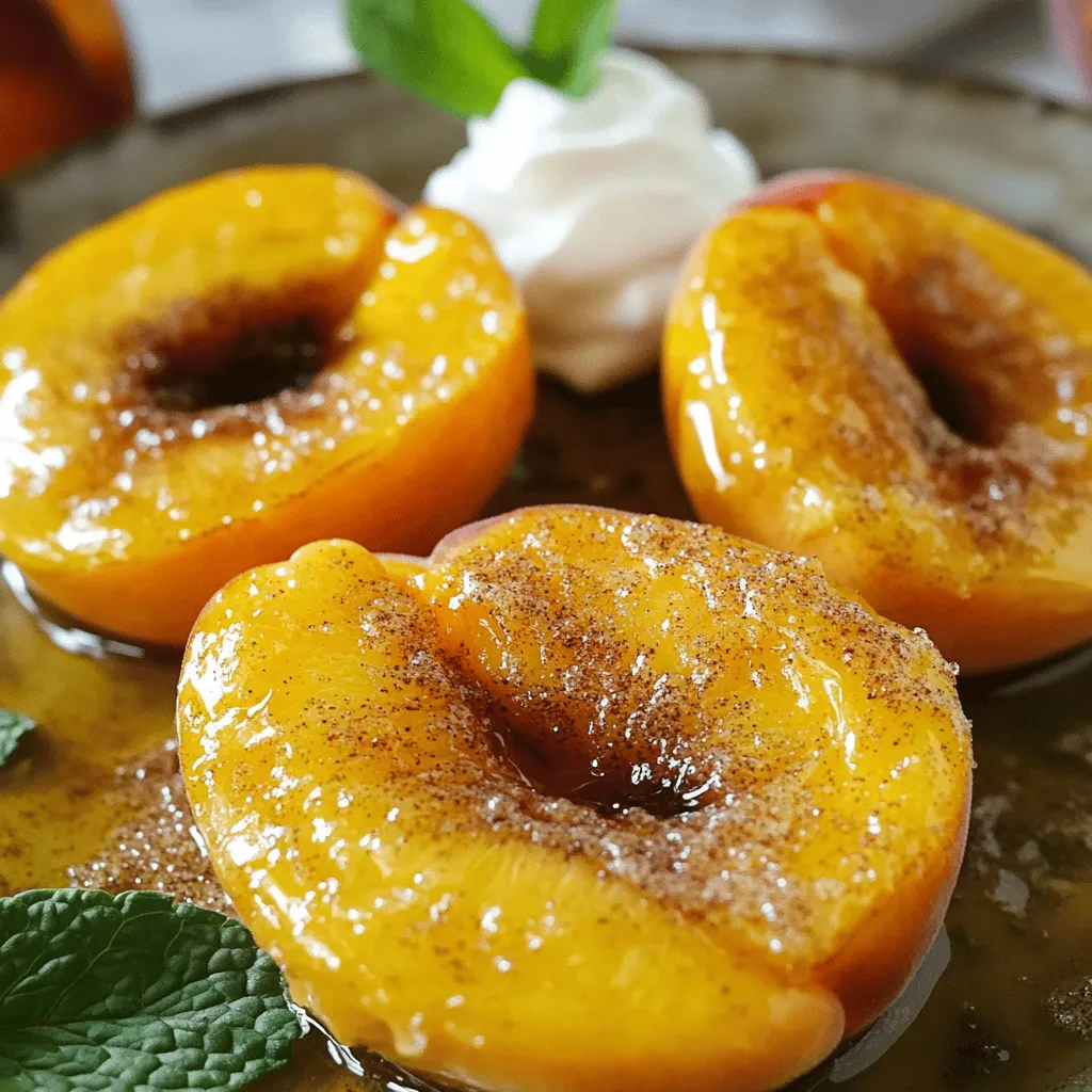- 4 reife Pfirsiche - 2 Esslöffel brauner Zucker - 1 Teelöffel gemahlener Zimt - Griechischer Joghurt - Vanilleeis - Minzblätter zur Garnitur Die Hauptzutaten machen diesen Snack einfach und lecker. Die süßen Pfirsiche sind frisch und saftig. Brauner Zucker gibt den Pfirsichen eine schöne Karamellnote. Zimt sorgt für eine warme und einladende Note. Diese Kombination ist einfach genial. Ich liebe es, die optionalen Zutaten hinzuzufügen. Griechischer Joghurt gibt eine cremige Textur. Vanilleeis macht das Dessert noch süßer und kühler. Minzblätter bringen eine frische Note ins Spiel. Die Aromen harmonieren perfekt. Wenn du die Pfirsiche zubereitest, nutze die besten Zutaten. Reife Pfirsiche sind wichtig. Sie sind süß und haben einen tollen Geschmack. Das Rezept ist so einfach. Du kannst es in nur 20 Minuten zubereiten. Für die genaue Zubereitung schau dir das [Full Recipe] an. Zuerst wasche ich die Pfirsiche gründlich. Es ist wichtig, die Schale zu reinigen. Danach halbiere ich die Pfirsiche. Ich benutze ein scharfes Messer für diesen Schritt. Ich achte darauf, die Kerne zu entfernen. Die Pfirsichhälften lege ich mit der Schnittfläche nach oben auf ein Schneidebrett. In einer kleinen Schüssel mische ich den braunen Zucker und den gemahlenen Zimt. Diese Mischung gibt den Pfirsichen einen tollen Geschmack. Dann schmelze ich die Butter in der Mikrowelle. Die geschmolzene Butter gebe ich zur Zimt-Zucker-Mischung. Ich rühre alles gut um, bis es eine gleichmäßige Paste ergibt. Jetzt stelle ich die Luftfritteuse auf 190°C ein. Während sie vorheizt, lege ich die Pfirsichhälften in den Korb. Ich achte darauf, dass sie in einer einzigen Schicht liegen. So garen sie gleichmäßig. Dann ist es Zeit, die Pfirsiche für 8 bis 10 Minuten zu garen. Sie sollten zart und leicht karamellisiert sein. Um die perfekte Garzeit für deine Pfirsiche zu finden, achte auf die Konsistenz. Die Pfirsiche sollten weich, aber nicht matschig sein. Sie sind fertig, wenn die Ränder leicht karamellisiert sind. Um ein Überkochen zu vermeiden, bleibe bei 8 bis 10 Minuten Garzeit. Überprüfe die Pfirsiche nach 8 Minuten. So stellst du sicher, dass sie nicht zu lange garen. Du kannst den Geschmack deiner Pfirsiche auf verschiedene Arten verstärken. Statt der Zimt-Zucker-Mischung probiere Vanillezucker oder einen Hauch von Muskatnuss. Du kannst auch Nüsse wie Mandeln oder Walnüsse verwenden. Diese sorgen für einen tollen Crunch. Trockenfrüchte wie Rosinen oder Cranberries geben eine süße Note. Experimentiere mit verschiedenen Kombinationen, um dein Lieblingsgeschmack zu finden. Die Pfirsiche sind ein toller Snack oder ein schnelles Dessert. Du kannst sie mit griechischem Joghurt oder Vanilleeis servieren. Diese Kombination macht die Pfirsiche noch leckerer. Für die Präsentation lege die Pfirsiche auf eine schöne Servierplatte. Träufle etwas Honig darüber und streue frische Minzblätter zur Garnitur. Diese kleinen Schritte machen viel aus und beeindrucken deine Gäste. {{image_4}} Du kannst auch andere Früchte in der Luftfritteuse zubereiten. Äpfel oder Birnen sind großartige Alternativen. Diese Früchte haben eine ähnliche Textur wie Pfirsiche und werden weich und süß. Wenn du Pfirsiche mit Beeren kombinierst, erhältst du ein fruchtiges Geschmacksprofil. Himbeeren oder Blaubeeren passen perfekt. Sie bringen eine frische Note und zusätzliche Farben auf den Teller. Wenn du den Zucker reduzieren möchtest, gibt es einfache Optionen. Du kannst die Zuckermenge halbieren oder ganz weglassen. Stattdessen ist Honig oder Agavendicksaft eine gute Wahl. Diese Süßungsmittel verleihen den Pfirsichen eine natürliche Süße. Sie sind auch gesund und kalorienärmer. So bleibst du im Rahmen einer gesunden Ernährung, während du den vollen Geschmack genießt. Für etwas mehr Spannung kannst du mit Gewürzen experimentieren. Eine Prise Ingwer oder Muskatnuss kann tolle Aromen hinzufügen. Diese Gewürze passen gut zu den süßen Pfirsichen. Du kannst auch frische Kräuter wie Minze oder Basilikum verwenden. Diese Kräuter bringen eine interessante Frische und Komplexität in dein Gericht. Sie machen deine einfachen Air Fryer Pfirsiche noch besonderer. Nach dem Genießen der leckeren Air Fryer Pfirsiche bleiben oft Reste übrig. Diese kannst du einfach im Kühlschrank aufbewahren. Lege die Pfirsiche in einen luftdichten Behälter. So bleiben sie frisch und schmackhaft. Sie halten sich bis zu drei Tage im Kühlschrank. Wenn du längerfristig planen möchtest, kannst du die gekochten Pfirsiche auch einfrieren. Lass sie zuerst abkühlen. Danach lege sie in einen gefriergeeigneten Behälter oder einen Gefrierbeutel. Vergiss nicht, das Datum zu notieren. So hast du einen guten Überblick. Die Pfirsiche bleiben bis zu drei Monate im Gefrierfach haltbar. Um die besten Aromen zu genießen, empfehle ich, die Pfirsiche innerhalb von drei Tagen zu essen. Nach dieser Zeit können die Aromen nachlassen. Wenn du die Pfirsiche eingefroren hast, genieße sie innerhalb von drei Monaten. Achte auf Anzeichen von Verderb. Wenn die Pfirsiche weich oder matschig erscheinen, solltest du sie nicht mehr essen. Schimmel oder ein unangenehmer Geruch sind ebenfalls Warnzeichen. Wenn du dir unsicher bist, wirf sie lieber weg. So bleibst du auf der sicheren Seite. Die ideale Garzeit für Pfirsiche in der Luftfritteuse beträgt etwa 8 bis 10 Minuten. Stelle die Temperatur auf 190°C ein. Achte darauf, dass die Pfirsiche zart sind und die Ränder karamellisiert aussehen. Überprüfe sie nach 8 Minuten. So erhältst du die perfekte Konsistenz. Ja, gefrorene Pfirsiche sind auch möglich. Lasse sie zuerst auftauen. Das kann einige Stunden dauern. Trockne die Pfirsiche gut ab, bevor du sie zubereitest. So bleibt die Zubereitung knusprig und lecker. Das Rezept ergibt vier Portionen. Du kannst die Menge leicht anpassen. Für größere Gruppen verdopple einfach die Zutaten. Achte darauf, dass du genug Platz in der Luftfritteuse hast. So garen die Pfirsiche gleichmäßig. Ja, es gibt viele Alternativen. Du kannst die Pfirsiche auch im Ofen backen. Heize den Ofen auf 190°C vor und backe sie 15 bis 20 Minuten. Eine andere Möglichkeit ist das Grillen. Das gibt den Pfirsichen einen tollen Geschmack. Die Luftfritteuse ist ein großartiges Werkzeug. Mit nur wenigen Zutaten zauberst du köstliche, gebratene Pfirsiche. Der Zimt und Zucker bringen viel Geschmack. Du kannst dein Rezept mit Joghurt oder Eis verfeinern. Denke auch an andere Früchte oder gesunde Alternativen. Bewahre die Reste richtig auf, damit du länger etwas davon hast. Probiere es aus und genieße dein Ergebnis. So einfach kann leckeres Essen sein!