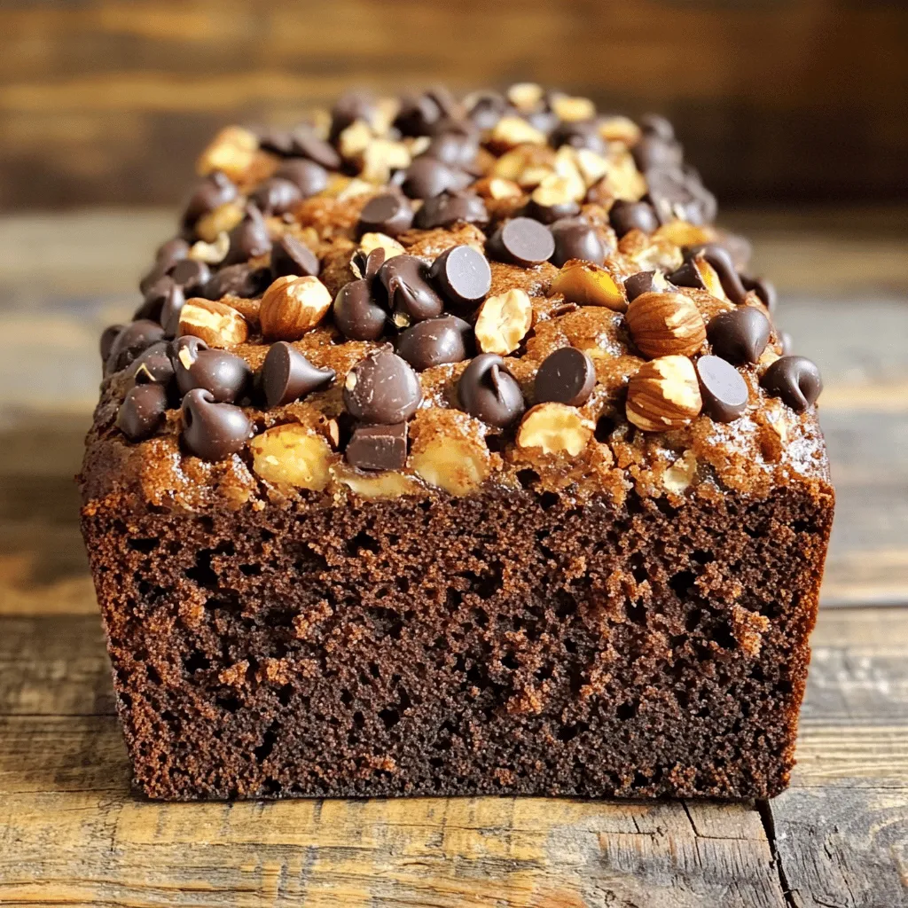 Um dieses leckere Schokoladen-Haselnuss-Bananenbrot zu machen, benötigst du: - 3 reife Bananen, püriert - 1/2 Tasse cremige Mandelbutter - 1/2 Tasse brauner Zucker - 2 große Eier - 1 Teelöffel Vanilleextrakt - 1 1/2 Tassen Weizenmehl - 1 Teelöffel Backpulver - 1/2 Teelöffel Salz - 1/2 Tasse dunkle Schokoladenstückchen - 1/2 Tasse gehackte Haselnüsse - 1 Teelöffel gemahlener Zimt Diese Zutaten sind einfach zu finden. Die reifen Bananen geben dem Brot Feuchtigkeit und Süße. Wenn du eine spezielle Diät hast, gibt es tolle Alternativen: - Ersetze die Eier durch Apfelmus oder Leinsamen. - Verwende glutenfreies Mehl für eine glutenfreie Version. - Nimm Erdnussbutter statt Mandelbutter, wenn du magst. - Für weniger Zucker kannst du Honig oder Agavendicksaft verwenden. Diese Alternativen machen das Brot für viele Diäten geeignet. Die Auswahl der besten Zutaten macht einen großen Unterschied. Hier sind meine Tipps: - Wähle reife Bananen. Sie sind süßer und haben mehr Geschmack. - Achte auf hochwertige Schokolade. Dunkle Schokolade hat einen reichen Geschmack. - Frische Nüsse sind besser. Sie haben mehr Aroma und Knusprigkeit. - Bio-Zutaten sind oft besser für die Gesundheit. Sie enthalten weniger Chemikalien. Mit diesen Tipps wählst du die besten Zutaten für dein Bananenbrot. Wenn du mehr erfahren möchtest, schaue dir die [Full Recipe] an. Um das perfekte Schokoladen-Haselnuss-Bananenbrot zu backen, beginne mit den Vorbereitungen. Heize deinen Ofen auf 175°C vor. Fette eine Kastenform von 9x5 Zoll ein, damit das Brot nicht kleben bleibt. Messen und wiegen ist wichtig. Bereite alle Zutaten vor und stelle sicher, dass die Bananen gut reif sind. Wähle Bananen, die schon braune Flecken haben. Diese geben mehr Geschmack. Die Backzeit beträgt 55 bis 65 Minuten. Ein Zahnstocher hilft dir zu prüfen, ob das Brot fertig ist. Wenn er sauber herauskommt, ist das Brot bereit. Jetzt kommen wir zur Zubereitung des Teigs. In einer großen Schüssel püriere die reifen Bananen. Füge die Mandelbutter und den braunen Zucker hinzu. Mische alles gut, bis es glatt ist. Jetzt kommen die Eier und der Vanilleextrakt. Verquirle alles gut. In einer anderen Schüssel vermenge das Weizenmehl, Backpulver, Salz und Zimt. Füge die trockenen Zutaten langsam zur Bananenmischung hinzu. Sei vorsichtig und übermix nicht. Der Teig sollte leicht und fluffig bleiben. Füge die dunklen Schokoladenstückchen und gehackten Haselnüsse hinzu. Halte etwas von den Nüssen und Schokoladenstückchen für das Topping zurück. Um das beste Bananenbrot zu backen, ist es wichtig, die richtige Temperatur zu nutzen. Zu hohe Hitze kann das Brot verbrennen. Wenn du das Brot in den Ofen schiebst, stelle sicher, dass es gleichmäßig verteilt ist. Ein glatter Teig sorgt für ein gleichmäßiges Backen. Lass das Brot nach dem Backen für 10 Minuten in der Form abkühlen. Danach lege es auf ein Gitterrost. Dies hilft, die Feuchtigkeit zu entziehen. Wenn du alles richtig machst, hast du ein leckeres, saftiges Bananenbrot. Für mehr Details schau dir die Full Recipe an. Um die perfekte Konsistenz zu erreichen, achte auf die reifen Bananen. Sie sollten weich und überwiegend braun sein. Das sorgt für mehr Süße und Feuchtigkeit. Wenn du die Bananen pürierst, verwende eine Gabel oder einen Mixer. So erhältst du eine glatte Masse. Mische die trockenen Zutaten nur kurz mit der feuchten Masse. Zu viel Rühren macht das Brot dicht. Ein paar Klumpen sind in Ordnung. Lagere dein Bananenbrot an einem kühlen, trockenen Ort. Ein luftdichtes Behältnis ist ideal. So bleibt das Brot frisch und saftig. Wenn du es länger aufbewahren willst, ist das Einfrieren eine gute Option. Schneide das Brot in Scheiben und packe es in Frischhaltefolie. So bleibt es gut geschützt. Beim Auftauen einfach bei Raumtemperatur lassen oder kurz in die Mikrowelle legen. Für eine schöne Präsentation serviere das Bananenbrot auf einem eleganten Teller. Garnieren kannst du mit frischen Bananenscheiben und einem Hauch Puderzucker. Das sieht nicht nur toll aus, sondern schmeckt auch lecker. Du kannst auch Schokoladensauce darüber träufeln oder mit gehackten Haselnüssen dekorieren. Diese kleinen Extras machen das Brot noch ansprechender. Wenn du das Brot für Gäste machst, platziere es neben einer Tasse Kaffee oder Tee. So wird es noch einladender. Du findest das komplette Rezept für Nussige Schokoladen-Bananen-Wonne in der Übersicht. {{image_4}} Du kannst das Rezept leicht anpassen, um es glutenfrei zu machen. Verwende einfach glutenfreies Mehl. Dieses Mehl sorgt für die gleiche Textur. Achte darauf, dass alle anderen Zutaten ebenfalls glutenfrei sind. Es gibt viele Marken, die gut für Bananenbrot funktionieren. Um dein Schokoladen-Haselnuss-Bananenbrot zu verfeinern, probiere verschiedene Aromen. Füge einen Schuss Espresso hinzu, um den Schokoladengeschmack zu verstärken. Zimt oder Muskatnuss bringen eine warme Note. Du kannst auch getrocknete Früchte wie Cranberries oder Aprikosen hinzufügen. Diese sorgen für eine fruchtige Abwechslung. Die Wahl der Nüsse kann das Brot spannend machen. Statt Haselnüsse kannst du Walnüsse oder Mandeln verwenden. Auch Pekannüsse sind eine gute Wahl. Was die Schokolade angeht, gibt es viele Optionen. Du kannst Milchschokolade, weiße Schokolade oder sogar Schokoladentrüffel ausprobieren. Jede Sorte bringt einen neuen Geschmack. Für das vollständige Rezept, schau dir die Details in der [Full Recipe] an. Um dein Schokoladen-Haselnuss-Bananenbrot frisch zu halten, achte auf die richtige Lagerung. Bewahre das Brot in einem luftdichten Behälter auf. Das hält es saftig und lecker. Wenn du kein Behältnis hast, wickel das Brot in Frischhaltefolie. Lagere es an einem kühlen Ort, nicht im Kühlschrank. Der Kühlschrank kann das Brot trocken machen. Du kannst das Bananenbrot auch einfrieren. Schneide es in Scheiben, bevor du es einfrierst. Lege die Scheiben in einen Gefrierbeutel und entferne die Luft. So bleibt das Brot bis zu drei Monate frisch. Wenn du es essen willst, lasse es einfach bei Raumtemperatur auftauen. Schokoladen-Haselnuss-Bananenbrot hält sich bei richtiger Lagerung etwa eine Woche. Prüfe das Brot regelmäßig auf Schimmel oder einen schlechten Geruch. Wenn es trocken oder brüchig aussieht, ist es besser, es nicht mehr zu essen. Achte auf diese Anzeichen, um sicherzustellen, dass du immer frisches Brot genießt. Schokoladen-Haselnuss-Bananenbrot bleibt frisch für etwa 3 bis 5 Tage. Lagere es in einem luftdichten Behälter. So bleibt es weich und lecker. Du kannst auch ein Stück Folie um das Brot wickeln. Das schützt es vor der Luft. Ja, du kannst die Eier ersetzen. Verwende stattdessen 1/4 Tasse Apfelmus oder 1/4 Tasse gemischte Flachsamen. Diese Optionen halten das Brot feucht. Sie helfen auch bei der Bindung. So bleibt dein Brot auch ohne Eier großartig. Wenn das Brot zu feucht ist, kannst du die Backzeit verlängern. Überprüfe das Brot nach 55 Minuten. Wenn ein Zahnstocher nicht sauber herauskommt, backe es weiter. Du kannst auch weniger Banane verwenden. Weniger Feuchtigkeit macht das Brot fester. Zusammengefasst haben wir die Zutaten, die Zubereitung und die Lagerung von Schokoladen-Haselnuss-Bananenbrot behandelt. Wir haben auch Variationen und häufige Fragen besprochen. Denke daran, die besten Zutaten auszuwählen und wichtige Backhinweise zu beachten. Probiere die Tipps für eine perfekte Konsistenz aus. Mit diesen Ratschlägen kannst du ein köstliches Brot zaubern. Genieß jeden Bissen und teile es mit Freunden und Familie!