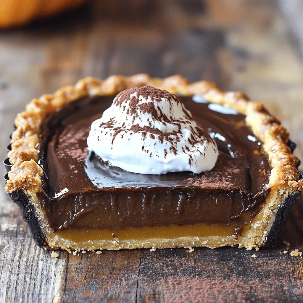 - 1 ½ Tassen Allzweckmehl - ½ Tasse ungesüßtes Kakaopulver - 1 Tasse Kürbispüree - ½ Tasse Zartbitter-Schokoladenstückchen Die Hauptzutaten für die Dark Chocolate Pumpkin Tart sind einfach und lecker. Das Allzweckmehl gibt der Tarte die Basis. Ungesüßtes Kakaopulver sorgt für den tiefen Schokoladengeschmack. Das Kürbispüree bringt die nötige Süße und Feuchtigkeit. Die Zartbitter-Schokoladenstückchen fügen einen reichen, schokoladigen Geschmack hinzu. - ½ Tasse Kristallzucker - ⅓ Tasse brauner Zucker - ½ Tasse Schlagsahne - ½ Teelöffel gemahlener Zimt - ¼ Teelöffel gemahlene Muskatnuss - ¼ Teelöffel gemahlenen Ingwer - Eine Prise Salz Für die Füllung benötigen wir noch weitere Zutaten. Kristallzucker und brauner Zucker bringen eine schöne Süße. Schlagsahne macht die Füllung cremig. Die Gewürze wie Zimt, Muskatnuss und Ingwer geben der Tarte einen warmen, herbstlichen Geschmack. Eine Prise Salz hebt alle Aromen hervor. - Tarteform - Küchengeräte Für die Zubereitung brauchst du eine Tarteform. Sie hilft, die Tarte schön zu formen. Küchengeräte wie eine Schüssel, ein Mixer und ein Schneebesen machen das Kochen leichter. Mit diesem Zubehör bist du gut gerüstet, um die Dark Chocolate Pumpkin Tart zu machen. Wenn du mehr über die Zubereitung wissen möchtest, schau dir das Full Recipe an. 1. In einer Schüssel vermengst du das Mehl, Kakaopulver, Salz und Kristallzucker. 2. Füge die kalte Butter hinzu. Mische alles mit deinen Fingern. 3. Die Mischung sollte grobe Krümel bilden. 4. Rühre das Eigelb ein. 5. Gib nach und nach kaltes Wasser hinzu, bis ein glatter Teig entsteht. 6. Forme den Teig zu einer flachen Scheibe. Wickele ihn in Frischhaltefolie. 7. Lass den Teig für 30 Minuten im Kühlschrank kühlen. 1. Heize deinen Ofen auf 175°C vor. 2. Bestäube eine Fläche mit etwas Mehl, um zu kleben. 3. Rolle den gekühlten Teig auf etwa 0,5 cm Dicke aus. 4. Lege den Teig vorsichtig in eine Tarteform. 5. Drücke den Teig an den Rändern fest. 6. Steche mit einer Gabel in den Boden, um Luftblasen zu vermeiden. 1. In einem mittelgroßen Topf erhitzt du das Kürbispüree, die Sahne und die Schokoladenstückchen. 2. Rühre ständig, bis die Schokolade schmilzt und die Mischung glatt ist. 3. Nimm den Topf vom Herd und lass die Mischung leicht abkühlen. 4. In einer separaten Schüssel verquirle die Eier, den braunen Zucker, Vanille, Gewürze und Salz. 5. Mische langsam die Kürbis-Schokoladen-Mischung unter die Eier. 1. Gieße die Füllung gleichmäßig in den vorgebackenen Tarteboden. 2. Schiebe die Tarte zurück in den Ofen. Backe sie für 25-30 Minuten. 3. Die Füllung sollte fest, aber in der Mitte noch leicht wackelig sein. 4. Lass die Tarte vollständig bei Raumtemperatur abkühlen. 5. Stelle sie dann für mindestens 1 Stunde in den Kühlschrank, bevor du sie schneidest. Für mehr Details besuche das [Full Recipe]. Um die beste Tarte zu machen, achte auf die Backzeit. Backe die Tarte 25-30 Minuten. Die Füllung sollte fest, aber in der Mitte leicht wackelig sein. So bleibt die Tarte cremig. Vermeide Risse, indem du den Teig gut kühlst. Ein warmer Teig kann beim Backen reißen. Stelle sicher, dass dein Kürbispüree auch kühl ist. Das hilft, die perfekte Konsistenz zu erreichen. Garnierungen machen das Dessert besonders. Schlagsahne ist eine großartige Wahl. Du kannst sie auch mit Kakaopulver oder Zimt bestäuben. Das sieht hübsch aus und schmeckt lecker. Schneide die Tarte in gleichmäßige Stücke. Serviere sie auf schönen Tellern. So macht das Essen gleich mehr Freude. Ein häufiger Fehler ist die Verwendung von zu warmem Kürbispüree. Achte darauf, dass es Raumtemperatur hat. Warmes Püree kann die Füllung verändern. Der Teig braucht Kühlung. Wenn du ihn nicht genug kühlst, wird er schwer zu verarbeiten. Kühl ihn mindestens 30 Minuten im Kühlschrank. So gelingt er dir besser. Für das vollständige Rezept und mehr Details, schau dir das [Full Recipe] an. {{image_4}} Eine Dark Chocolate Pumpkin Tart ist sehr anpassbar. Sie können verschiedene Schokoladensorten nutzen. Probieren Sie Vollmilchschokolade für eine süßere Torte. Für eine tiefere Note verwenden Sie dunkle Schokolade mit 85% Kakao. Auch die Gewürze können Sie variieren. Fügen Sie eine Prise Muskatnuss hinzu oder probieren Sie Anis. Diese kleinen Änderungen machen viel aus. Für eine vegane Version ersetzen Sie die Eier durch Leinsamen oder Apfelmus. Statt Sahne verwenden Sie Kokosmilch oder Hafercreme. Diese Alternativen machen die Tarte lecker und ganz pflanzlich. Für glutenfreie Optionen nutzen Sie Mandelmehl oder Hafermehl. Achten Sie darauf, dass das Hafermehl zertifiziert glutenfrei ist. So bleibt die Tarte für alle genießbar. Sie müssen nicht nur beim Hokkaido-Kürbis bleiben. Butternut-Kürbis ist eine tolle Wahl. Er hat einen süßeren und nussigen Geschmack. Muskatkürbis sorgt für eine cremige Textur. Diese Kürbisarten bringen neue Geschmäcker in Ihre Tarte. Experimentieren Sie mit verschiedenen Sorten und finden Sie Ihren Favoriten. Um die Dark Chocolate Pumpkin Tart frisch zu halten, lagern Sie sie im Kühlschrank. Wickeln Sie die Tarte in Frischhaltefolie oder legen Sie sie in einen luftdichten Behälter. So bleibt die Tarte zwei bis drei Tage frisch. Vermeiden Sie es, die Tarte in der Nähe von stark riechenden Lebensmitteln zu lagern. Der Geruch kann in die Tarte eindringen und den Geschmack beeinträchtigen. Das Einfrieren der Tarte ist eine gute Option, wenn Sie sie länger aufbewahren möchten. Lassen Sie die Tarte vollständig abkühlen, bevor Sie sie einfrieren. Wickeln Sie die Tarte gut in Frischhaltefolie und dann in Alufolie ein. So schützen Sie sie vor Frostbrand. Im Gefrierfach bleibt die Tarte bis zu drei Monate haltbar. Denken Sie daran, die Tarte vor dem Servieren vollständig aufzutauen. Wärmen Sie die Tarte am besten vor dem Servieren auf. Den Ofen auf 150 °C vorheizen und die Tarte etwa 10 bis 15 Minuten aufbacken. So bleibt die Textur schön cremig. Achten Sie darauf, die Tarte nicht zu lange zu erhitzen, um ein Austrocknen zu vermeiden. Genießen Sie die Tarte warm mit einem Klecks Schlagsahne oder einer Kugel Eis! Ja, du kannst die Tarte im Voraus zubereiten. Du kannst den Teig und die Füllung einen Tag vorher machen. Lagere den Teig im Kühlschrank, bis du bereit bist, ihn zu verwenden. Auch die gebackene Tarte hält sich gut. Decke sie einfach ab und stelle sie in den Kühlschrank. So bleibt sie frisch und lecker. Kürbispüree ist einfach pürierter Kürbis ohne zusätzliche Zutaten. Es hat einen reinen Geschmack. Kürbiskuchenfüllung enthält Zucker, Gewürze und oft Eier. Diese Mischung macht die Füllung süß und würzig. Verwende immer reines Kürbispüree für dieses Rezept, um den besten Geschmack zu erzielen. Zu dieser Tarte passen viele Getränke. Ein süßer Dessertwein wie Moscato ist eine gute Wahl. Auch ein kräftiger Kaffee harmoniert gut mit der Schokolade. Für eine alkoholfreie Option probiere einen frischen Apfelsaft. Diese Getränke ergänzen die Tarte perfekt und machen das Essen noch besser. Die Tarte lässt sich schön dekorieren. Du kannst Schlagsahne darauf spritzen oder mit Schokoladenspänen bestreuen. Eine Prise Zimt oder Kakaopulver gibt einen tollen Look. Frische Minzblätter sind auch eine schöne Garnierung. Sei kreativ und mach die Tarte zu deinem Kunstwerk! Die Tarte bleibt im Kühlschrank etwa fünf Tage frisch. Achte darauf, sie gut abzudecken. So bleibt sie vor anderen Gerüchen geschützt. Wenn du sie länger aufbewahren möchtest, kannst du sie einfrieren. Im Gefrierfach hält sie bis zu drei Monate. Lass sie vor dem Servieren langsam auftauen. Die Kürbistarte ist ein Genuss, der leicht zuzubereiten ist. Wir haben die Hauptzutaten, die Schritt-für-Schritt-Anleitung und hilfreiche Tipps besprochen. Variationen und Aufbewahrungstechniken helfen dir, kreativ zu sein. Denke daran, die Tarte richtig zu lagern, damit sie frisch bleibt. Ob vegan, glutenfrei oder als klassische Version, der Geschmack überzeugt. Probiere die verschiedenen Möglichkeiten aus und finde deine eigene Lieblingsvariante. Die richtige Zubereitung macht den Unterschied. Viel Spaß beim Backen!