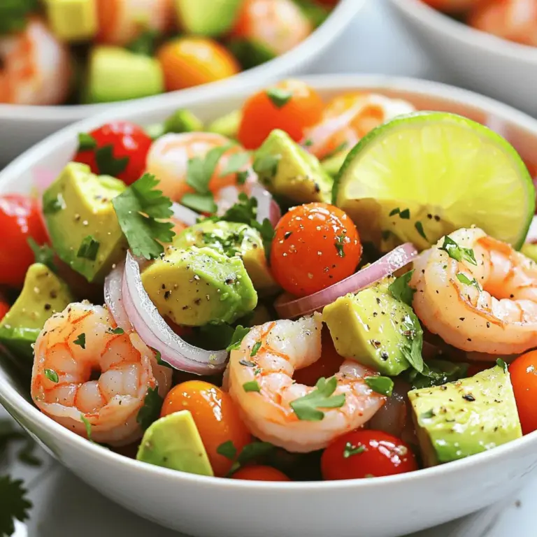 Für den gesunden Avocado-Shrimps-Salat benötigst du folgende Zutaten: - 450 g Shrimps, geschält und entdarmt - 2 reife Avocados, gewürfelt - 1 Tasse Kirschtomaten, halbiert - 1/2 rote Zwiebel, fein gehackt - 1/4 Tasse frischer Koriander, gehackt - 2 Esslöffel Olivenöl - 2 Esslöffel Limettensaft - 1 Teelöffel Knoblauchpulver - Salz und Pfeffer nach Geschmack Frische Zutaten sind der Schlüssel zu einem großartigen Salat. Wähle die Shrimps mit Bedacht. Sie sollten fest und glänzend sein. Achte darauf, dass sie einen milden Geruch haben. Die Avocados sollten leicht druckempfindlich sein, aber nicht zu weich. Kirschtomaten sollten prall und rot sein. Für die Zwiebel, suche nach einer festen und glatten Haut. Frischer Koriander sollte grün und duftend sein. Falls du keine Shrimps magst, kannst du gegrilltes Hühnchen verwenden. Es bietet eine ähnliche Textur und einen tollen Geschmack. Statt Koriander kannst du Petersilie nehmen, wenn du den Geschmack nicht magst. Für eine vegane Option kannst du die Shrimps ganz weglassen und mehr Gemüse wie Paprika oder Gurken hinzufügen. Diese Ergänzungen bringen Frische und Farbe in deinen Salat. Um die Shrimps perfekt zuzubereiten, bringen Sie zuerst einen großen Topf mit Wasser zum Kochen. Fügen Sie eine Prise Salz hinzu, um den Geschmack zu verstärken. Nun geben Sie die Shrimps ins kochende Wasser. Kochen Sie sie für 2-3 Minuten. Die Shrimps sind fertig, wenn sie rosa und fest sind. Dann nehmen Sie sie aus dem Wasser und lassen sie abkühlen. Es ist wichtig, die Shrimps nicht zu lange zu kochen. So bleiben sie zart und saftig. Für das Dressing benötigen Sie eine kleine Schüssel. Geben Sie das Olivenöl und den Limettensaft hinein. Fügen Sie das Knoblauchpulver sowie Salz und Pfeffer nach Geschmack hinzu. Vermischen Sie alles gut mit einem kleinen Schneebesen oder einer Gabel. Probieren Sie das Dressing und passen Sie die Gewürze an. Das Dressing verleiht dem Salat Geschmack und Frische. Jetzt wird es spannend! Nehmen Sie eine große Schüssel und geben Sie die gewürfelten Avocados, halbierten Kirschtomaten, die gehackte rote Zwiebel und den frischen Koriander hinein. Mischen Sie diese Zutaten vorsichtig. Achten Sie darauf, dass die Avocados nicht zerdrückt werden. Wenn die Shrimps abgekühlt sind, fügen Sie sie zur Schüssel hinzu. Träufeln Sie das Dressing über die Mischung und vermengen Sie alles sanft. Für eine schöne Präsentation können Sie den Salat in gekühlten Schalen anrichten. Garnieren Sie ihn mit zusätzlichem Koriander und einer Limettenscheibe. So sieht Ihr gesunder Avocado-Shrimps-Salat frisch und lecker aus. Wenn Sie mehr über die Zubereitung erfahren möchten, schauen Sie sich das [Full Recipe] an. Um perfekte Shrimps zu machen, gibt es einige wichtige Schritte. Zuerst, wähle frische Shrimps. Achte darauf, dass sie fest und leicht glänzend sind. Wenn du die Shrimps kochst, bringe das Wasser zum Kochen. Füge dann die Shrimps für nur 2-3 Minuten hinzu. Sie sind fertig, wenn sie rosa und fest sind. Lass sie danach abkühlen. So bleiben sie saftig und lecker. Avocados sind weich und können leicht zerdrückt werden. Um dies zu vermeiden, schneide die Avocados kurz vor dem Servieren. Nutze einen scharfen Messer und schneide sie vorsichtig in Würfel. Mische die Avocados zuletzt in den Salat. So bleiben sie ganz und sehen toll aus. Wenn du sie mit anderen Zutaten mischst, sei sanft. Die Präsentation macht viel aus. Serviere den Salat in gekühlten Schalen. Das hält ihn frisch und kühl. Garniere den Salat mit frischem Koriander und einer Limettenscheibe. Das gibt Farbe und macht ihn einladend. Du kannst auch ein kleines Stück Limette auf den Rand der Schale legen. So sieht es schön aus und Gäste können mehr Limettensaft hinzufügen. Für die vollständige Anleitung, siehe das [Full Recipe]. {{image_4}} Ein gutes Dressing macht jeden Salat besser. Du kannst mit verschiedenen Dressings experimentieren. Ein Honig-Senf-Dressing verleiht deinem Avocado-Shrimps-Salat eine süße Note. Für eine scharfe Variante probiere ein Chili-Limetten-Dressing. Auch ein einfaches Joghurtdressing kann frisch und leicht schmecken. Denke daran, das Dressing erst kurz vor dem Servieren hinzuzufügen. So bleibt der Salat knackig und frisch. Um den Salat noch gehaltvoller zu machen, füge mehr Zutaten hinzu. Gehackte Paprika und Gurken bringen Farbe und Crunch. Ein paar Nüsse, wie Mandeln oder Walnüsse, geben einen tollen Geschmack und mehr Textur. Du kannst auch Kichererbsen oder schwarze Bohnen hinzufügen, um den Proteingehalt zu steigern. Diese Zutaten machen den Salat sättigender und nahrhafter. Wenn du Kalorien sparen möchtest, gibt es einige einfache Tricks. Reduziere die Menge an Olivenöl im Dressing. Du kannst auch griechischen Joghurt anstelle von Olivenöl verwenden. Verwende weniger Avocado oder ersetze sie durch Gurken, die sehr kalorienarm sind. Achte darauf, die Shrimps zu grillen oder zu dämpfen, anstatt sie zu braten. Diese kleinen Anpassungen machen deinen Salat leichter, ohne den Geschmack zu verlieren. Für das vollständige Rezept, schau dir den Abschnitt "Full Recipe" an. Um den gesunden Avocado-Shrimps-Salat frisch zu halten, lege ihn in einen luftdichten Behälter. Das verhindert, dass die Avocados braun werden. Wenn möglich, bewahre das Dressing separat auf. So bleibt der Salat knackig und frisch. Du kannst auch die Shrimps und das Gemüse getrennt lagern, um die Frische zu bewahren. Im Kühlschrank hält sich der Salat etwa 1 bis 2 Tage. Es ist wichtig, die Reste schnell zu essen, da frische Avocados schnell verderben. Wenn du den Salat länger aufbewahren möchtest, solltest du die Avocados erst kurz vor dem Servieren hinzufügen. So kannst du die beste Qualität genießen. Einfrieren ist bei diesem Salat nicht ideal. Die Textur der Avocados verändert sich beim Einfrieren. Die Shrimps können jedoch eingefroren werden, bevor sie in den Salat kommen. Koche die Shrimps und lasse sie abkühlen, dann friere sie in einem luftdichten Beutel ein. Bei Bedarf kannst du sie später auftauen und zum Salat hinzufügen. Der gesunde Avocado-Shrimps-Salat hat etwa 300 Kalorien pro Portion. Diese Zahl kann je nach Zutaten leicht variieren. Der Salat ist nahrhaft und enthält gesunde Fette aus Avocados. Shrimps liefern hochwertiges Protein. So bleibt der Salat leicht und sättigend. Ja, du kannst den Shrimp durch andere Proteinquellen ersetzen. Optionen sind Hähnchenbrust, Tofu oder Bohnen. Diese Alternativen bieten auch viel Protein. Hähnchen wird ähnlich zubereitet wie die Shrimps. Tofu musst du zuerst anbraten. Bohnen sind eine gute vegane Wahl. Um den Salat vegan zu machen, ersetze die Shrimps durch Tofu oder Kichererbsen. Nutze ein veganes Dressing ohne Honig. Avocados und frisches Gemüse bleiben gleich. Diese Änderungen machen den Salat gesund und lecker. Du erhältst einen bunten, pflanzlichen Genuss. Für das vollständige Rezept und weitere Tipps, schau dir die [Full Recipe] an. Dieser Blogbeitrag bietet eine klare Anleitung für einen leckeren Avocado-Shrimps-Salat. Wir haben die besten Zutaten und Tipps zur Auswahl frischer Produkte besprochen. Außerdem lernst du, wie du die Shrimps und das Dressing zubereitest und das Gericht ansprechend präsentierst. Variationen des Rezepts sorgen für Abwechslung, und Tipps zur Aufbewahrung helfen dir, Reste gut zu lagern. Egal, ob für ein schnelles Mittagessen oder ein besonderes Essen, dieser Salat ist eine großartige Wahl!