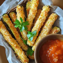 - 2 große Zucchini - 1 Tasse Semmelbrösel (vorzugsweise Vollkorn) - 1/2 Tasse geriebener Parmesan-Käse - 1 Teelöffel Knoblauchpulver - 1 Teelöffel Zwiebelpulver - 1 Teelöffel italienische Gewürzmischung - 2 Eier, verquirlt - Salz und Pfeffer nach Geschmack - Kochspray oder Olivenöl Um den vollen Geschmack aus diesen Zutaten herauszuholen, ist die Wahl der Zucchini wichtig. Achte darauf, frische und feste Zucchini zu wählen. Sie sollten glatt und glänzend sein. Vollkornsemmelbrösel verleihen den Zucchini-Streifen einen tollen Crunch. Parmesan ist der Star. Er bringt Geschmack und eine schöne goldene Farbe. Die Gewürze sind ebenso wichtig. Knoblauch- und Zwiebelpulver geben Tiefe. Die italienische Gewürzmischung bringt einen Hauch von Frische und Kräutern. Ich empfehle, die Eier gut zu verquirlen. Das sorgt für eine gleichmäßige Beschichtung der Zucchini-Streifen. Ein wenig Salz und Pfeffer geben den letzten Schliff. Für das Backen ist es wichtig, den Boden des Backblechs gut vorzubereiten. Kochspray oder Olivenöl hilft, dass die Zucchini nicht ankleben. Das sorgt für eine perfekte Textur und ein knuspriges Ergebnis. Für das vollständige Rezept kannst du [Full Recipe] besuchen. Heize den Ofen auf 220 °C (425 °F) vor. Das sorgt für eine gleichmäßige Hitze. Lege ein Backblech mit Backpapier aus. So bleiben die Zucchini nicht kleben und die Reinigung ist einfach. Nimm eine flache Schüssel und gebe die Semmelbrösel hinein. Füge den geriebenen Parmesan-Käse hinzu. Streue das Knoblauchpulver, Zwiebelpulver und die italienische Gewürzmischung dazu. Mische alles gut. So verteilen sich die Gewürze gleichmäßig. In einer anderen Schüssel verquirle die Eier. Sie sollten gut vermischt sein und eine homogene Masse bilden. Nimm jeden Zucchini-Streifen und tauche ihn zuerst in das Ei. Achte darauf, dass er ganz bedeckt ist. Danach rolle ihn in der Semmelbrösel-Käse-Mischung. Stelle sicher, dass er komplett umhüllt ist. Lege die panierten Zucchini-Streifen auf das Backblech. Wiederhole dies für alle Streifen, bis das Backblech voll ist. Besprühe die Zucchini leicht mit Kochspray oder träufle etwas Olivenöl darüber. Das macht sie knusprig. Backe die Zucchini-Streifen für 20-25 Minuten. Wende sie nach der Hälfte der Zeit. So werden sie gleichmäßig goldbraun und lecker. Um knusprige Zucchini-Streifen zu erhalten, ist es wichtig, Kochspray oder Olivenöl zu verwenden. Dies hilft, die Oberfläche zu bräunen. Sprühen Sie die Zucchini leicht ein, bevor Sie sie backen. Dadurch wird die Textur knuspriger. Wenden Sie die Zucchini-Streifen während des Backens gleichmäßig. So garen sie von allen Seiten gut. Ich empfehle, sie nach der Hälfte der Backzeit umzudrehen. Das sorgt für eine gleichmäßige Bräunung und Knusprigkeit. Zucchini-Streifen schmecken super mit Dips. Marinara ist ein Klassiker. Ein Knoblauch-Dip passt auch hervorragend. Sie können sogar einen Joghurt-Dip ausprobieren. Diese Dips bringen zusätzlichen Geschmack und machen das Essen noch besser. Ein häufiger Fehler ist, zu viel Feuchtigkeit in den Zucchini zu lassen. Vor dem Panieren sollten Sie die Zucchini gut abtrocknen. So vermeiden Sie matschige Streifen. Ein weiterer Fehler ist, den Ofen nicht ausreichend vorzuheizen. Der Ofen sollte immer auf die richtige Temperatur sein, bevor Sie die Zucchini hineingeben. Ein vorgeheizter Ofen hilft, die Zucchini gleichmäßig und knusprig zu backen. {{image_4}} Wenn du den klassischen Parmesan magst, probiere Mozzarella. Mozzarella bringt eine cremige Textur. Er schmilzt gut und macht die Zucchini fries noch leckerer. Du kannst auch eine Mischung aus beiden Käsesorten verwenden. So hast du eine tolle Kombination aus Geschmack und Schmelz. Denke daran, den Käse frisch zu reiben. Das gibt den besten Geschmack. Du kannst die Gewürze nach deinem Geschmack anpassen. Probiere frische Kräuter wie Basilikum oder Oregano. Sie geben einen tollen Aroma-Kick. Auch Paprika oder Cayennepfeffer können für mehr Schärfe sorgen. Die Gewürze sind wichtig für den Geschmack. Experimentiere und finde deine Lieblingskombination. Wenn du Gluten vermeiden möchtest, gibt es gute Alternativen. Ersetze die Semmelbrösel durch glutenfreie Paniermehl oder gemahlene Mandeln. Diese Optionen sind lecker und gesund. Achte darauf, dass alle Zutaten glutenfrei sind. So kannst du die Zucchini fries ohne Sorgen genießen. Die gebackenen Zucchini-Streifen bleiben im Kühlschrank etwa 3 bis 4 Tage frisch. Lagern Sie sie in einem luftdichten Behälter. So bleibt der Geschmack erhalten. Lassen Sie die Zucchini-Streifen vollständig abkühlen, bevor Sie sie einpacken. Dies verhindert, dass sie feucht werden. Um die Zucchini-Streifen einzufrieren, lassen Sie sie zuerst vollständig abkühlen. Legen Sie sie dann auf ein Backblech in einer einzigen Schicht. Frieren Sie sie für etwa 1 bis 2 Stunden ein, bis sie fest sind. Danach können Sie die Streifen in einen Gefrierbeutel oder einen luftdichten Behälter umfüllen. So bleiben sie bis zu 3 Monate haltbar. Um die Knusprigkeit der Zucchini-Streifen zu bewahren, heizen Sie den Ofen auf 190 °C (375 °F) vor. Legen Sie die Zucchini-Streifen auf ein Backblech und backen Sie sie für 10 bis 15 Minuten. Alternativ können Sie eine Pfanne nutzen. Braten Sie sie bei mittlerer Hitze für ein paar Minuten. So werden sie wieder knusprig und lecker. Ja, Sie können sowohl frische als auch gefrorene Zucchini nutzen. Bei frischen Zucchini haben Sie mehr Kontrolle über die Textur. Sie bleiben knackig und schmecken besser. Gefrorene Zucchini kann jedoch weicher sein. Wenn Sie gefrorene Zucchini verwenden, lassen Sie sie auftauen und drücken Sie die Feuchtigkeit aus. So verhindern Sie, dass die Zucchini-Streifen matschig werden. Um die Zucchini-Streifen gesünder zu machen, können Sie die Menge an Parmesan reduzieren. Verwenden Sie weniger Semmelbrösel oder ersetzen Sie sie durch Haferflocken. Dies senkt das Fett und die Kalorien. Eine weitere Idee ist, nur das Eiweiß zu verwenden. So erhalten Sie einen geringeren Fettgehalt. Sie können auch die Zucchini-Streifen einfach im Ofen rösten, ohne Öl zu verwenden. Gebackene Zucchini-Streifen passen gut zu verschiedenen Dips und Beilagen. Marinara-Sauce ist ein beliebter Begleiter. Ein Knoblauch-Dip schmeckt auch hervorragend dazu. Servieren Sie die Zucchini-Streifen als Snack oder als Beilage zu einem Hauptgericht. Sie harmonieren gut mit gegrilltem Fleisch oder Fisch. Für die vollständige Rezeptbeschreibung besuchen Sie bitte: Gebackene Parmesan-Zucchini-Streifen . In diesem Artikel haben wir die Zutaten und den Zubereitungsprozess für gebackene Parmesan-Zucchini-Streifen besprochen. Ich habe Tipps gegeben, um sie knusprig zu machen und Varianten vorgestellt, die du ausprobieren kannst. Vergiss nicht, die Lagerungshinweise zu beachten, um die Zucchini frisch zu halten. Wenn du weiterexperimentierst, findest du neue Lieblingsrezepte. Zucchini sind vielseitig und lecker. Viel Spaß beim Kochen!