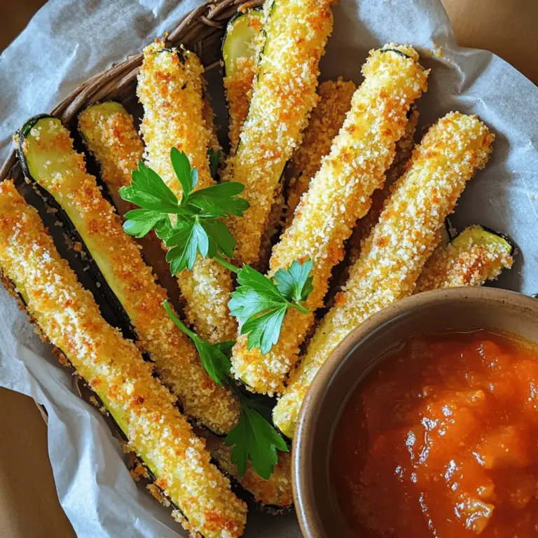 - 2 große Zucchini - 1 Tasse Semmelbrösel (vorzugsweise Vollkorn) - 1/2 Tasse geriebener Parmesan-Käse - 1 Teelöffel Knoblauchpulver - 1 Teelöffel Zwiebelpulver - 1 Teelöffel italienische Gewürzmischung - 2 Eier, verquirlt - Salz und Pfeffer nach Geschmack - Kochspray oder Olivenöl Um den vollen Geschmack aus diesen Zutaten herauszuholen, ist die Wahl der Zucchini wichtig. Achte darauf, frische und feste Zucchini zu wählen. Sie sollten glatt und glänzend sein. Vollkornsemmelbrösel verleihen den Zucchini-Streifen einen tollen Crunch. Parmesan ist der Star. Er bringt Geschmack und eine schöne goldene Farbe. Die Gewürze sind ebenso wichtig. Knoblauch- und Zwiebelpulver geben Tiefe. Die italienische Gewürzmischung bringt einen Hauch von Frische und Kräutern. Ich empfehle, die Eier gut zu verquirlen. Das sorgt für eine gleichmäßige Beschichtung der Zucchini-Streifen. Ein wenig Salz und Pfeffer geben den letzten Schliff. Für das Backen ist es wichtig, den Boden des Backblechs gut vorzubereiten. Kochspray oder Olivenöl hilft, dass die Zucchini nicht ankleben. Das sorgt für eine perfekte Textur und ein knuspriges Ergebnis. Für das vollständige Rezept kannst du [Full Recipe] besuchen. Heize den Ofen auf 220 °C (425 °F) vor. Das sorgt für eine gleichmäßige Hitze. Lege ein Backblech mit Backpapier aus. So bleiben die Zucchini nicht kleben und die Reinigung ist einfach. Nimm eine flache Schüssel und gebe die Semmelbrösel hinein. Füge den geriebenen Parmesan-Käse hinzu. Streue das Knoblauchpulver, Zwiebelpulver und die italienische Gewürzmischung dazu. Mische alles gut. So verteilen sich die Gewürze gleichmäßig. In einer anderen Schüssel verquirle die Eier. Sie sollten gut vermischt sein und eine homogene Masse bilden. Nimm jeden Zucchini-Streifen und tauche ihn zuerst in das Ei. Achte darauf, dass er ganz bedeckt ist. Danach rolle ihn in der Semmelbrösel-Käse-Mischung. Stelle sicher, dass er komplett umhüllt ist. Lege die panierten Zucchini-Streifen auf das Backblech. Wiederhole dies für alle Streifen, bis das Backblech voll ist. Besprühe die Zucchini leicht mit Kochspray oder träufle etwas Olivenöl darüber. Das macht sie knusprig. Backe die Zucchini-Streifen für 20-25 Minuten. Wende sie nach der Hälfte der Zeit. So werden sie gleichmäßig goldbraun und lecker. Um knusprige Zucchini-Streifen zu erhalten, ist es wichtig, Kochspray oder Olivenöl zu verwenden. Dies hilft, die Oberfläche zu bräunen. Sprühen Sie die Zucchini leicht ein, bevor Sie sie backen. Dadurch wird die Textur knuspriger. Wenden Sie die Zucchini-Streifen während des Backens gleichmäßig. So garen sie von allen Seiten gut. Ich empfehle, sie nach der Hälfte der Backzeit umzudrehen. Das sorgt für eine gleichmäßige Bräunung und Knusprigkeit. Zucchini-Streifen schmecken super mit Dips. Marinara ist ein Klassiker. Ein Knoblauch-Dip passt auch hervorragend. Sie können sogar einen Joghurt-Dip ausprobieren. Diese Dips bringen zusätzlichen Geschmack und machen das Essen noch besser. Ein häufiger Fehler ist, zu viel Feuchtigkeit in den Zucchini zu lassen. Vor dem Panieren sollten Sie die Zucchini gut abtrocknen. So vermeiden Sie matschige Streifen. Ein weiterer Fehler ist, den Ofen nicht ausreichend vorzuheizen. Der Ofen sollte immer auf die richtige Temperatur sein, bevor Sie die Zucchini hineingeben. Ein vorgeheizter Ofen hilft, die Zucchini gleichmäßig und knusprig zu backen. {{image_4}} Wenn du den klassischen Parmesan magst, probiere Mozzarella. Mozzarella bringt eine cremige Textur. Er schmilzt gut und macht die Zucchini fries noch leckerer. Du kannst auch eine Mischung aus beiden Käsesorten verwenden. So hast du eine tolle Kombination aus Geschmack und Schmelz. Denke daran, den Käse frisch zu reiben. Das gibt den besten Geschmack. Du kannst die Gewürze nach deinem Geschmack anpassen. Probiere frische Kräuter wie Basilikum oder Oregano. Sie geben einen tollen Aroma-Kick. Auch Paprika oder Cayennepfeffer können für mehr Schärfe sorgen. Die Gewürze sind wichtig für den Geschmack. Experimentiere und finde deine Lieblingskombination. Wenn du Gluten vermeiden möchtest, gibt es gute Alternativen. Ersetze die Semmelbrösel durch glutenfreie Paniermehl oder gemahlene Mandeln. Diese Optionen sind lecker und gesund. Achte darauf, dass alle Zutaten glutenfrei sind. So kannst du die Zucchini fries ohne Sorgen genießen. Die gebackenen Zucchini-Streifen bleiben im Kühlschrank etwa 3 bis 4 Tage frisch. Lagern Sie sie in einem luftdichten Behälter. So bleibt der Geschmack erhalten. Lassen Sie die Zucchini-Streifen vollständig abkühlen, bevor Sie sie einpacken. Dies verhindert, dass sie feucht werden. Um die Zucchini-Streifen einzufrieren, lassen Sie sie zuerst vollständig abkühlen. Legen Sie sie dann auf ein Backblech in einer einzigen Schicht. Frieren Sie sie für etwa 1 bis 2 Stunden ein, bis sie fest sind. Danach können Sie die Streifen in einen Gefrierbeutel oder einen luftdichten Behälter umfüllen. So bleiben sie bis zu 3 Monate haltbar. Um die Knusprigkeit der Zucchini-Streifen zu bewahren, heizen Sie den Ofen auf 190 °C (375 °F) vor. Legen Sie die Zucchini-Streifen auf ein Backblech und backen Sie sie für 10 bis 15 Minuten. Alternativ können Sie eine Pfanne nutzen. Braten Sie sie bei mittlerer Hitze für ein paar Minuten. So werden sie wieder knusprig und lecker. Ja, Sie können sowohl frische als auch gefrorene Zucchini nutzen. Bei frischen Zucchini haben Sie mehr Kontrolle über die Textur. Sie bleiben knackig und schmecken besser. Gefrorene Zucchini kann jedoch weicher sein. Wenn Sie gefrorene Zucchini verwenden, lassen Sie sie auftauen und drücken Sie die Feuchtigkeit aus. So verhindern Sie, dass die Zucchini-Streifen matschig werden. Um die Zucchini-Streifen gesünder zu machen, können Sie die Menge an Parmesan reduzieren. Verwenden Sie weniger Semmelbrösel oder ersetzen Sie sie durch Haferflocken. Dies senkt das Fett und die Kalorien. Eine weitere Idee ist, nur das Eiweiß zu verwenden. So erhalten Sie einen geringeren Fettgehalt. Sie können auch die Zucchini-Streifen einfach im Ofen rösten, ohne Öl zu verwenden. Gebackene Zucchini-Streifen passen gut zu verschiedenen Dips und Beilagen. Marinara-Sauce ist ein beliebter Begleiter. Ein Knoblauch-Dip schmeckt auch hervorragend dazu. Servieren Sie die Zucchini-Streifen als Snack oder als Beilage zu einem Hauptgericht. Sie harmonieren gut mit gegrilltem Fleisch oder Fisch. Für die vollständige Rezeptbeschreibung besuchen Sie bitte: Gebackene Parmesan-Zucchini-Streifen . In diesem Artikel haben wir die Zutaten und den Zubereitungsprozess für gebackene Parmesan-Zucchini-Streifen besprochen. Ich habe Tipps gegeben, um sie knusprig zu machen und Varianten vorgestellt, die du ausprobieren kannst. Vergiss nicht, die Lagerungshinweise zu beachten, um die Zucchini frisch zu halten. Wenn du weiterexperimentierst, findest du neue Lieblingsrezepte. Zucchini sind vielseitig und lecker. Viel Spaß beim Kochen!