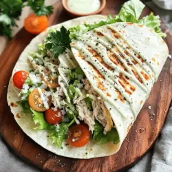 Für einen köstlichen Chicken Caesar Wrap benötigst du folgende Hauptzutaten: - 2 große Tortillas aus Weizenmehl - 1 Tasse gegartes Hähnchenbrustfleisch, zerrupft - 1 Tasse Römersalat, grob gehackt - 1/2 Tasse Caesar-Dressing - 1/4 Tasse Parmesan, gerieben - 1/4 Tasse Kirschtomaten, halbiert - 1/4 Teelöffel schwarzer Pfeffer - 1/4 Teelöffel Knoblauchpulver Diese Zutaten geben dem Wrap seinen klassischen Geschmack. Das zerrupfte Hähnchen sorgt für Protein. Der Römersalat bringt Frische. Das Caesar-Dressing verbindet alles zu einer cremigen Schicht. Parmesan fügt eine salzige Note hinzu. Kirschtomaten bringen eine süße, saftige Textur. Um den Geschmack zu intensivieren, kannst du diese Zutaten hinzufügen: - Optional: Croutons für zusätzlichen Crunch Croutons geben deinem Wrap einen knusprigen Biss. Sie machen den Wrap interessanter und sättigender. Du kannst auch andere Zutaten wie Avocado oder Oliven hinzufügen. Diese sorgen für mehr Geschmack und Nährstoffe. Die Zutaten in deinem Chicken Caesar Wrap bieten viele Nährstoffe: - Hähnchenbrust: Hochwertiges Protein für Muskelaufbau. - Römersalat: Reich an Ballaststoffen und Vitaminen. - Parmesan: Enthält Kalzium und fördert starke Knochen. - Kirschtomaten: Voll mit Antioxidantien und Vitamin C. Diese Kombination sorgt für eine gesunde Mahlzeit. Du bekommst Proteine, Vitamine und Mineralien in jedem Bissen. Ein Chicken Caesar Wrap ist nicht nur lecker, sondern auch nahrhaft. Zuerst brauchst du alle Zutaten. Lege alles bereit, um Zeit zu sparen. Du benötigst: - 2 große Tortillas aus Weizenmehl - 1 Tasse gegartes Hähnchenbrustfleisch, zerrupft - 1 Tasse Römersalat, grob gehackt - 1/2 Tasse Caesar-Dressing - 1/4 Tasse Parmesan, gerieben - 1/4 Tasse Kirschtomaten, halbiert - 1/4 Teelöffel schwarzer Pfeffer - 1/4 Teelöffel Knoblauchpulver - Optional: Croutons für zusätzlichen Crunch Stelle sicher, dass alle Zutaten frisch sind. Frische Zutaten machen den Wrap leckerer. Jetzt geht's los mit der Zubereitung. Beginne damit, alle Zutaten in einer großen Schüssel zu vermengen. Das zerrupfte Hähnchen, den Römersalat, das Caesar-Dressing, Parmesan, Kirschtomaten, Pfeffer und Knoblauchpulver kommen hier zusammen. Rühre gut um, damit alles gleichmäßig bedeckt ist. Nimm eine Tortilla und lege sie auf die Arbeitsfläche. Gib eine großzügige Menge der Mischung in die Mitte. Wenn du Croutons magst, füge sie jetzt hinzu. Klappe die Seiten der Tortilla ein. Rolle sie dann fest von unten nach oben auf. Wiederhole den Vorgang mit der zweiten Tortilla und der restlichen Mischung. Um die Wraps warm zu servieren, kannst du sie in einer Pfanne grillen. Grill sie bei mittlerer Hitze für 2-3 Minuten pro Seite. So werden sie goldbraun und knusprig. Du kannst die Wraps warm oder kalt genießen. Wenn du sie grillst, bekommst du ein tolles Aroma und eine schöne Textur. Kalt sind sie ebenfalls frisch und perfekt für ein schnelles Mittagessen. Für ein schönes Serviererlebnis schneide die Wraps diagonal durch. Serviere sie auf einem Holzbrett mit extra Dressing zum Dippen. Ein Zweig Petersilie bringt Farbe auf den Teller. Für das vollständige Rezept, schau dir die Details im Full Recipe an. Um einen perfekten Chicken Caesar Wrap zu machen, beginne mit der Tortilla. Lege sie flach auf die Arbeitsfläche. Gib die Füllung in die Mitte. Achte darauf, nicht zu viel Füllung zu nehmen. Klappe die Seiten ein und rolle die Tortilla fest. So bleibt alles darin. Wenn du die Wraps grillen willst, nutze eine beschichtete Pfanne. Das gibt einen tollen Crunch. Frische Zutaten sind der Schlüssel. Verwende knackigen Römersalat und frische Kirschtomaten. Diese Zutaten bringen Farbe und Geschmack. Achte auch darauf, gutes Hähnchen zu wählen. Gekochtes oder gegrilltes Hähnchen funktioniert gut. Frische Zutaten machen den Wrap gesünder und leckerer. Vergiss nicht die Qualität des Caesar-Dressings. Ein gutes Dressing hebt den Geschmack. Jeder hat unterschiedliche Vorlieben. Du kannst die Gewürze anpassen. Füge mehr Pfeffer hinzu für einen schärferen Geschmack. Wenn du es milder magst, nimm weniger. Die Konsistenz des Dressings ist wichtig. Wenn es zu dick ist, kannst du etwas Wasser hinzufügen. Das macht es leichter zu mischen. Probiere, Croutons für mehr Crunch hinzuzufügen. Sie bringen eine tolle Textur in jeden Biss. Für das vollständige Rezept, schau dir den Abschnitt "Full Recipe" an. {{image_4}} Wenn du deinen Chicken Caesar Wrap machst, kannst du verschiedene Hähnchenarten wählen. Gegrilltes Hähnchen ist leicht und hat einen rauchigen Geschmack. Es ist einfach zuzubereiten und passt perfekt in den Wrap. Paniertes Hähnchen bringt einen knusprigen Biss. Du kannst es selbst machen oder fertig kaufen. Beide Optionen sind lecker und geben dem Wrap mehr Vielfalt. Für Vegetarier gibt es tolle Alternativen. Statt Hähnchen kannst du gegrilltes Gemüse verwenden. Paprika, Zucchini und Auberginen sind eine gute Wahl. Du kannst auch Kichererbsen oder Tofu nehmen. Diese Optionen sind proteinreich und machen den Wrap sättigend. Vergiss nicht, beim Dressing auf die veganen Varianten zu achten! Du kannst deine Wraps mit kreativen Füllungen aufpeppen. Füge Avocado oder Guacamole hinzu, um eine cremige Textur zu bekommen. Für einen extra Crunch sind Nüsse oder Samen toll. Bei den Dressings kannst du experimentieren. Neben dem klassischen Caesar-Dressing sind Joghurtdressings oder Balsamico-Glasuren ebenfalls lecker. Probiere verschiedene Kombinationen aus, um deinen perfekten Chicken Caesar Wrap zu finden! Für die genaue Zubereitung, sieh dir die Full Recipe an. Bewahre die Chicken Caesar Wraps im Kühlschrank auf. Lege sie in einen luftdichten Behälter. So bleibst du sicher, dass sie frisch bleiben. Die Wraps sollten innerhalb von zwei Tagen gegessen werden. Wenn du Reste hast, schneide die Wraps in Stücke. Das erleichtert das Aufbewahren. Lege die Stücke in einen Behälter und schließe ihn gut. Du kannst die Reste bis zu drei Tage im Kühlschrank lagern. Um die Wraps warm zu machen, benutze eine Pfanne. Erhitze sie bei mittlerer Hitze für zwei bis drei Minuten. Du kannst auch die Mikrowelle nutzen. Wickele die Wraps in ein feuchtes Papiertuch, damit sie nicht austrocknen. Gönne dir diesen leckeren Snack erneut! Für das gesamte Rezept besuche die Seite mit dem Full Recipe. Um einen Chicken Caesar Wrap vegan zu machen, ersetze das Hähnchen durch pflanzliche Proteine. Du kannst Kichererbsen, Tofu oder Tempeh verwenden. Diese Alternativen sind nahrhaft und lecker. Nutze ein veganes Caesar-Dressing. Es gibt viele Rezepte online. Für den Käse kannst du Hefeflocken oder veganen Käse nutzen. Diese Optionen sind einfach und geschmackvoll. Ja, du kannst die Tortillas selbst machen. Es ist leicht und macht Spaß! Du brauchst nur Mehl, Wasser, Salz und etwas Öl. Mische die Zutaten und knete den Teig gut. Lass ihn ruhen und rolle kleine Portionen aus. Brate sie in einer heißen Pfanne für einige Minuten. So hast du frische, hausgemachte Tortillas, die perfekt für deinen Wrap sind. Die besten Zutaten für deinen Chicken Caesar Wrap findest du in einem lokalen Markt oder Bio-Laden. Kaufe frisches Gemüse und hochwertige Proteine. Viele Märkte bieten auch frische Kräuter an. Achte auf die Qualität des Dressings und des Käses. Du kannst auch online nach speziellen Zutaten suchen. So erhältst du alles, was du für das Rezept brauchst. Der Chicken Caesar Wrap ist einfach zuzubereiten und lecker. Wir haben die besten Zutaten für Geschmack und Nährstoffe besprochen. Außerdem gab es hilfreiche Tipps zur Zubereitung und Variationen für jeden Geschmack. Lagern Sie Reste gut, damit sie frisch bleiben. Denken Sie daran, wie einfach man ihn anpassen kann, um neue Aromen zu entdecken. Probieren Sie verschiedene Füllungen und machen Sie ihn zu Ihrem eigenen. Bereiten Sie sich auf viele leckere Wraps vor!