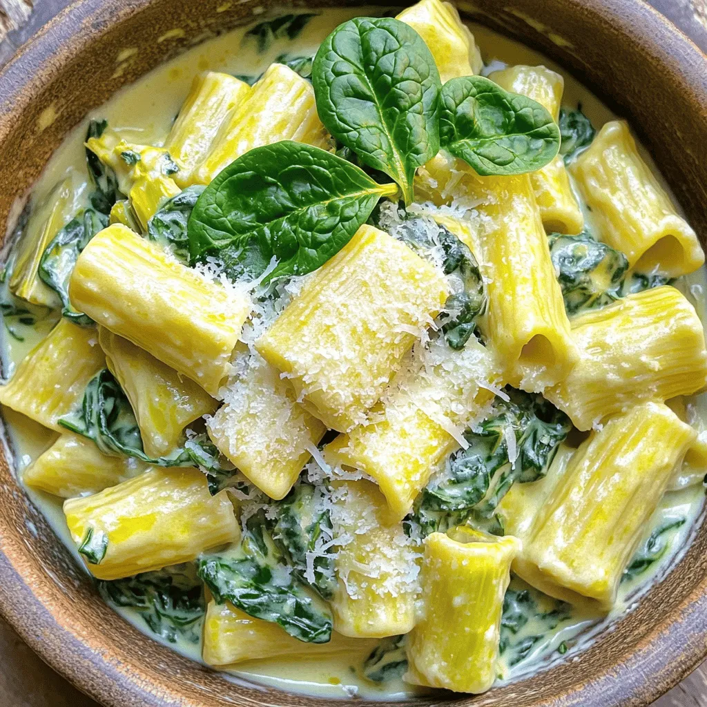Für dieses leckere Gericht brauchst du folgende Zutaten: - 340g Pasta (Penne oder Fusilli eignen sich hervorragend) - 1 Tasse frischer Spinat, grob gehackt - 1 Dose (400g) Artischockenherzen, abgetropft und klein gehackt - 1 Tasse Frischkäse, weich - 1 Tasse geriebener Mozzarella-Käse - 1/2 Tasse geriebener Parmesan-Käse - 2 Knoblauchzehen, fein gehackt - 240ml Gemüsebrühe - 1 Esslöffel Olivenöl - Salz und Pfeffer nach Geschmack - Optional: rote Pfefferflocken für etwas Schärfe Diese Zutaten machen die Pasta cremig und schmackhaft. Der Spinat gibt dir eine gesunde Note, während die Artischocken für einen tollen Geschmack sorgen. Wenn du einige Zutaten nicht hast, gibt es gute Alternativen: - Verwende gefrorenen Spinat statt frischem. - Du kannst auch andere Pasta-Sorten wie Fusilli benutzen. - Statt Frischkäse kannst du Ricotta verwenden. - Für weniger Fett wähle fettarmen Käse. Diese Optionen helfen dir, das Rezept anzupassen, ohne den Geschmack zu verlieren. Die roten Pfefferflocken bringen einen kleinen Kick in das Gericht. Sie sind nicht nötig, aber sie machen die Pasta interessanter. Du kannst sie auch ganz weglassen, wenn du es mild magst. Wenn du mehr Gemüse nutzen möchtest, kannst du auch Erbsen oder Brokkoli hinzufügen. Diese Zutaten passen gut zu den anderen und erhöhen den Nährwert. Für das vollständige Rezept, schau dir das Rezept für Käse-Spinat-Artischocken-Pasta an. Um die Pasta perfekt zu machen, koche zuerst 340g Penne oder Fusilli in einem großen Topf. Fülle den Topf mit gesalzenem Wasser und bringe es zum Kochen. Die Pasta sollte al dente sein. Folge den Anweisungen auf der Verpackung. Wenn die Pasta fertig ist, gieße sie ab und stelle sie beiseite. Nimm eine große Pfanne und erhitze 1 Esslöffel Olivenöl bei mittlerer Hitze. Füge 2 fein gehackte Knoblauchzehen hinzu und brate sie eine Minute lang an. Der Knoblauch sollte duften, aber nicht braun werden. Jetzt ist es Zeit, 1 Tasse grob gehackten frischen Spinat und 1 Dose (400g) abgetropfte und klein gehackte Artischockenherzen hinzuzufügen. Koche alles für 3-4 Minuten, bis der Spinat zusammenfällt. Reduziere die Hitze und füge 1 Tasse weichen Frischkäse hinzu. Rühre gut um, bis der Frischkäse schmilzt. Danach füge 240ml Gemüsebrühe langsam hinzu, bis eine glatte Sauce entsteht. Zum Schluss mische 1 Tasse geriebenen Mozzarella und 1/2 Tasse geriebenen Parmesan unter. Rühre, bis die Käse gut geschmolzen sind. Jetzt ist es Zeit, die Pasta mit der Sauce zu kombinieren. Gib die abgetropfte Pasta in die Pfanne und vermenge sie vorsichtig mit der Sauce. Rühre alles gut um, bis die Pasta gleichmäßig überzogen ist. Lass die Mischung für 2-3 Minuten köcheln, damit alles gut durchwärmt ist. Probiere die Pasta und passe den Geschmack mit Salz, Pfeffer oder optionalen roten Pfefferflocken nach Belieben an. Jetzt kannst du die leckere Käse-Spinat-Artischocken-Pasta servieren. Wenn du mehr Details benötigst, schau dir das Full Recipe an. Die richtige Kochzeit für Pasta ist entscheidend. Ich empfehle, die Pasta nach den Anweisungen auf der Verpackung zu kochen. Achte darauf, dass sie al dente bleibt. So hat die Pasta einen schönen Biss. In der Regel dauert das zwischen 8 und 12 Minuten, je nach Sorte. Probiere sie einfach ein paar Minuten vor Ende der Zeit. Um die Sauce cremiger zu machen, füge mehr Frischkäse hinzu. Du kannst auch eine Mischung aus Frischkäse und Sahne verwenden. Das gibt der Sauce eine tolle Textur. Ein weiterer Trick ist, die Hitze beim Hinzufügen der Brühe zu reduzieren. So bleibt die Sauce schön glatt und klebt an der Pasta. Schmecke die Sauce immer ab! Füge Salz und Pfeffer nach deinem Geschmack hinzu. Wenn du es schärfer magst, sind rote Pfefferflocken eine gute Wahl. Du kannst auch einige frische Kräuter wie Basilikum oder Petersilie hinzufügen. Diese geben dem Gericht mehr Geschmack und Farbe. So wird deine Käse-Spinat-Artischocken-Pasta immer lecker und nach deinem Wunsch! {{image_4}} Für eine leckere vegetarische Version der Käse-Spinat-Artischocken-Pasta können Sie einfach den Käse anpassen. Verwenden Sie eine Mischung aus veganem Käse oder zusätzlich frischen Kräutern. Diese Optionen geben Ihrem Gericht mehr Geschmack und Frische. Sie können auch verschiedene Gemüsesorten wie Zucchini oder Pilze hinzufügen. Diese Zutaten machen die Pasta noch bunter und schmackhafter. Möchten Sie mehr Protein in Ihre Pasta? Fügen Sie gekochte Hähnchenbrust oder Garnelen hinzu. Sie können auch Kichererbsen oder Linsen verwenden, um es proteinreich und vegetarisch zu halten. Diese Zutaten passen gut zu den cremigen Aromen der Sauce. Achten Sie darauf, das Protein in die Pfanne zu geben, wenn Sie das Gemüse anbraten. So mischen sich die Aromen gut. Um Ihrer Pasta mehr Geschmack zu verleihen, experimentieren Sie mit Gewürzen. Fügen Sie etwas Zitronensaft oder Zitronenschale hinzu, um Frische zu bringen. Knoblauchpulver oder Zwiebelpulver können ebenfalls den Geschmack verstärken. Wenn Sie es schärfer mögen, probieren Sie geräucherten Paprika oder Curry. Diese kleinen Änderungen machen einen großen Unterschied. Für das gesamte Rezept besuchen Sie [Full Recipe]. Wenn du Reste von der Käse-Spinat-Artischocken-Pasta hast, bewahre sie in einem luftdichten Behälter auf. So bleiben sie frisch. Stelle sicher, dass die Pasta abgekühlt ist, bevor du sie in den Kühlschrank stellst. Reste sind im Kühlschrank etwa 3 bis 4 Tage haltbar. Du kannst die Pasta auch einfrieren. Teile die Reste in Portionen auf und lege sie in gefriergeeignete Behälter. Achte darauf, etwas Platz im Behälter zu lassen, da die Pasta beim Einfrieren dehnt. So bleibt der Geschmack auch nach dem Auftauen erhalten. Die eingefrorene Pasta hält sich etwa 2 bis 3 Monate. Um die Pasta wieder aufzuwärmen, gibt es ein paar einfache Wege. Du kannst sie in der Mikrowelle erhitzen. Stelle sicher, dass du etwas Wasser hinzufügst, um die Sauce nicht zu trocken werden zu lassen. Alternativ kannst du die Pasta in einem Topf bei niedriger Hitze auf dem Herd erwärmen. Rühre regelmäßig um, damit sie gleichmäßig warm wird. Wenn nötig, füge etwas Brühe oder Milch hinzu, um die Cremigkeit zu erhalten. Du kannst Käse-Spinat-Artischocken-Pasta bis zu drei Tage im Kühlschrank aufbewahren. Stelle sicher, dass du sie in einem luftdichten Behälter aufbewahrst. So bleibt der Geschmack frisch, und die Pasta trocknet nicht aus. Vor dem Servieren kannst du sie einfach aufwärmen. Für die beste Qualität genieße sie jedoch frisch zubereitet. Ja, du kannst frische Artischocken verwenden. Achte darauf, sie zu kochen und das Fleisch von den Blättern zu trennen. Es dauert länger, aber der Geschmack ist intensiver. Frische Artischocken geben der Pasta eine besondere Note. Wenn du frische Artischocken verwendest, plane mehr Zeit für die Vorbereitung ein. Zu Käse-Spinat-Artischocken-Pasta passen viele Beilagen. Ein frischer grüner Salat ergänzt die Cremigkeit der Pasta hervorragend. Auch knuspriges Brot oder Focaccia sind eine tolle Wahl. Du kannst auch gegrilltes Gemüse oder eine leichte Tomatensauce dazu servieren. Diese Optionen bringen Abwechslung auf den Tisch und machen das Essen noch schmackhafter. Diese Käse-Spinat-Artischocken-Pasta ist einfach und lecker. Wir haben die Hauptzutaten und Alternativen besprochen. Ich habe erklärt, wie man die Sauce zubereitet und die Pasta perfekt kocht. Tipps helfen dir, die Gerichte nach deinem Geschmack anzupassen. Variationen machen das Essen spannend und vielfältig. Zudem hast du erfahren, wie man Reste richtig lagert. Probiere die Rezepte aus und passe sie an. Es gibt viele Wege, diese Pasta zu genießen. Viel Spaß beim Kochen und Essen!