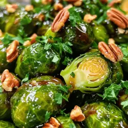 - 450 g Rosenkohl, geputzt und halbiert - 3 Esslöffel Balsamico-Essig - 2 Esslöffel Honig - 2 Esslöffel Olivenöl - 2 Knoblauchzehen, fein gehackt - Salz und Pfeffer nach Geschmack - 1 Teelöffel rote Pfefferflocken (optional) - 60 g geröstete Pekannüsse oder Walnüsse (zum Garnieren) - 1 Esslöffel frische Petersilie, gehackt (zum Garnieren) Diese Zutaten sind einfach zu finden und machen deinen Rosenkohl lecker. Die Kombination aus Balsamico-Essig und Honig gibt dem Gemüse eine süße und saure Note. Das Olivenöl sorgt für eine tolle Textur. Der Knoblauch bringt einen tollen Geschmack. Die roten Pfefferflocken sind für den kleinen Kick. Du kannst sie weglassen, wenn du es milder magst. Die Nüsse und die Petersilie machen das Gericht besonders. Sie geben den letzten Schliff für das Aussehen und den Geschmack. Mit diesen Zutaten kannst du den Balsamico-glasierten Rosenkohl nach dem [Full Recipe] zubereiten. Heize deinen Ofen auf 200 °C (400 °F) vor. Das sorgt für eine gleichmäßige Hitze. Nimm eine große Schüssel und mache die Marinade. Mische 3 Esslöffel Balsamico-Essig, 2 Esslöffel Honig, 2 Esslöffel Olivenöl, 2 fein gehackte Knoblauchzehen, Salz und Pfeffer. Wenn du magst, füge 1 Teelöffel rote Pfefferflocken hinzu. Rühre alles gut mit einem Schneebesen, bis die Marinade gut vermischt ist. Nimm 450 g geputzten und halbierten Rosenkohl. Gib ihn in die Schüssel mit der Marinade. Mische alles gut, sodass der Rosenkohl gleichmäßig überzogen ist. Das sorgt für einen tollen Geschmack. Verteile den marinierten Rosenkohl auf ein mit Backpapier ausgelegtes Backblech. Achte darauf, dass sie in einer einzigen Schicht liegen. Röste den Rosenkohl im vorgeheizten Ofen für 20-25 Minuten. Wende ihn nach der Hälfte der Zeit, damit er gleichmäßig bräunt. Nach dem Rösten, nimm den Rosenkohl aus dem Ofen. Träufle die restliche Marinade darüber. Überführe den Rosenkohl in eine Servierschüssel. Streue geröstete Pekannüsse oder Walnüsse darüber. Garniere mit frischer Petersilie. Serviere ihn warm. Für eine genaue Zubereitung, schau dir das [Full Recipe] an. Um die beste Karamellisierung zu erreichen, röste den Rosenkohl bei hoher Hitze. Das sorgt für eine knusprige Außenschicht und einen süßen Geschmack. Verwende frische Zutaten, um den vollen Geschmack zu genießen. Frischer Rosenkohl hat eine knackige Textur und ein besseres Aroma. Vermeide es, das Backblech zu überfüllen. Das führt dazu, dass der Rosenkohl dampft statt röstet. Achte darauf, die Röstzeit nicht zu überschreiten. Zu langes Rösten kann den Geschmack verändern und die Textur matschig machen. Sei kreativ und füge Kräuter und Gewürze hinzu. Thymian oder Rosmarin passen gut zu Balsamico. Du kannst auch mit verschiedenen Marinaden variieren. Probiere zum Beispiel, Senf oder Zitrusfrüchte hinzuzufügen, um neue Geschmäcker zu entdecken. {{image_4}} Für eine vegane Version kannst du Honig durch Ahornsirup ersetzen. Ahornsirup hat einen süßen Geschmack und passt gut. So bleibt das Gericht tierfreundlich und lecker. Du kannst auch andere Gemüse verwenden. Probier Blumenkohl oder Karotten. Sie nehmen die Aromen gut auf und machen das Gericht bunt. Um mehr Geschmack zu bringen, füge Käse hinzu. Feta oder Parmesan passen gut. Wenn du Speck magst, gib knusprigen Speck dazu. Das gibt einen tollen Crunch. Du kannst auch andere Nüsse verwenden. Mandeln oder Haselnüsse bringen eine schöne Textur und einen neuen Geschmack. Balsamico-glazierte Rosenkohl passen perfekt zu vielen Gerichten. Sie sind eine ideale Beilage zu gebratenem Hähnchen oder Lachs. Du kannst sie auch zu einer großen Salatschüssel servieren. Kombiniere sie mit Quinoa oder Reis für ein gesundes Essen. Diese Kombination macht dein Essen bunt und voll von Geschmack. - Kühlschrank und Gefrieroptionen: Du kannst die Reste der balsamico-glasierten Rosenkohl im Kühlschrank aufbewahren. Packe sie in einen luftdichten Behälter. So bleiben sie frisch. Wenn du sie länger speichern möchtest, friere sie ein. Achte darauf, sie gut zu verpacken, um Gefrierbrand zu vermeiden. - Haltbarkeit der Reste: Im Kühlschrank halten die Reste etwa 3 Tage. Im Gefrierfach sind sie bis zu 3 Monate haltbar. Achte darauf, sie vor dem Einfrieren gut abzukühlen, um die Textur zu erhalten. - Mikrowelle vs. Backofen: Du kannst die Reste in der Mikrowelle aufwärmen. Das geht schnell, aber die Textur kann weich werden. Ich empfehle, den Ofen zu nutzen. So werden die Rosenkohl knusprig. Heize den Ofen auf 180 °C vor und röste sie für etwa 10 Minuten. - Beibehaltung der Textur: Um die beste Textur zu erhalten, lege die Reste auf ein Backblech. So werden sie gleichmäßig warm und bleiben knusprig. Wenn du sie in der Mikrowelle erwärmst, stelle sicher, dass du sie in kurzen Intervallen erhitzt. So überhitzt du sie nicht. Reste von balsamico-glasiertem Rosenkohl sind im Kühlschrank bis zu vier Tage haltbar. Lagere sie in einem luftdichten Behälter. Du kannst sie auch einfrieren, wenn du sie länger aufbewahren möchtest. Im Gefrierfach bleiben sie bis zu drei Monate frisch. Achte darauf, sie gut zu verpacken, um Gefrierbrand zu vermeiden. Ja, frischer Rosenkohl ist ideal für dieses Rezept. Achte beim Kauf auf feste, grüne Röschen ohne braune Flecken. Lagere die frischen Röschen im Kühlschrank. So bleiben sie bis zu einer Woche frisch. Du kannst sie auch in ein feuchtes Tuch wickeln, um die Haltbarkeit zu verlängern. Balsamico-glasierter Rosenkohl passt gut zu vielen Gerichten. Probiere ihn mit gebratenem Hähnchen oder Lachs. Auch zu Reis oder Quinoa ist er lecker. Für ein festliches Essen kannst du ihn als Beilage zu einem Braten servieren. Die süß-sauren Aromen ergänzen viele Hauptgerichte perfekt. Ja, die meisten Zutaten in diesem Rezept sind glutenfrei. Achte darauf, dass der Balsamico-Essig und die Nüsse keine Gluten enthalten. Wenn du eine glutenfreie Option suchst, verwende glutenfreie Sojasauce als Marinade. Das sorgt für zusätzlichen Geschmack und ist eine tolle Anpassung. Wir haben heute einen leckeren und gesunden Balsamico-Rosenkohl zubereitet. Wir starteten mit einer einfachen Zutatenliste und gingen Schritt für Schritt durch das Rösten. Dabei haben wir Tipps für die perfekte Zubereitung sowie Varianten für unterschiedliche Vorlieben beleuchtet. Behalte beim Aufbewahren die Haltbarkeit im Blick und erwäge kreative Beilagen. Experimentiere mit Aromen und genieße es, neue Kombinationen auszuprobieren. Viel Spaß beim Kochen und Entdecken!