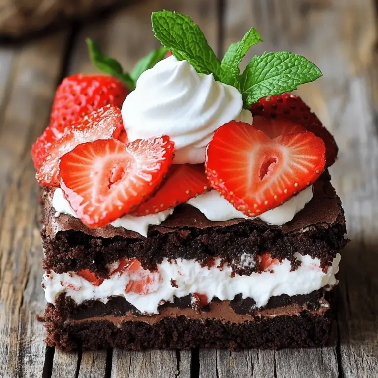 Für den perfekten Brownie Erdbeer-Shortcake benötigen Sie einige wichtige Zutaten: - 1 Portion fudgy Brownies (selbstgemacht oder fertig gekauft) - 2 Tassen frische Erdbeeren, entkelcht und in Scheiben geschnitten - 1 Tasse Schlagsahne - 3 Esslöffel Puderzucker - 1 Teelöffel Vanilleextrakt - ½ Teelöffel Mandelessenz (optional für einen eleganten Twist) - Frische Minzblätter zur Garnierung (optional) Diese Zutaten sind die Basis für einen leckeren Dessertgenuss. Die fudgy Brownies geben dem Gericht eine schokoladige Tiefe. Frische Erdbeeren sorgen für Fruchtigkeit und Farbe. Die Schlagsahne bringt Cremigkeit ins Spiel. Um den Geschmack noch zu verbessern, können Sie einige Extras hinzufügen: - Eine Prise Salz verstärkt die Süße der Schokolade. - Ein Spritzer Zitronensaft bringt Frische in die Erdbeeren. - Geriebene Schokolade oder Nüsse können für Textur und Geschmack sorgen. Diese kleinen Extras machen viel aus. Sie bringen mehr Nuancen in den Geschmack und machen das Dessert aufregender. Wenn Sie Abwechslung mögen, probieren Sie diese Alternativen: - Verwenden Sie glutenfreie Brownies für eine glutenfreie Option. - Ersetzen Sie Erdbeeren durch andere Beeren wie Himbeeren oder Blaubeeren. - Nutzen Sie pflanzliche Sahne für eine vegane Version. Mit diesen Alternativen können Sie das Rezept an Ihre Vorlieben anpassen. So bleibt der Brownie Erdbeer-Shortcake immer spannend und neu. Beginnen Sie mit den Brownies. Wenn Sie sie selbst machen, backen Sie sie nach Ihrem Lieblingsrezept. Lassen Sie sie dann vollständig abkühlen. Wenn Sie fertige Brownies verwenden, folgen Sie den Anweisungen auf der Verpackung. Stellen Sie sicher, dass die Brownies kühl sind, bevor Sie fortfahren. Nehmen Sie eine Rührschüssel und geben Sie die Schlagsahne hinein. Fügen Sie 3 Esslöffel Puderzucker, 1 Teelöffel Vanilleextrakt und optional ½ Teelöffel Mandelessenz hinzu. Schlagen Sie die Mischung mit einem elektrischen Mixer bei mittlerer Geschwindigkeit. Machen Sie dies für etwa 3-5 Minuten. Achten Sie darauf, die Sahne nicht zu lange zu schlagen. Sie sollte weich sein, aber nicht gerinnen. Jetzt ist es Zeit für die Erdbeeren. Nehmen Sie 2 Tassen frische Erdbeeren und entkelchen Sie sie. Schneiden Sie sie in Scheiben. Geben Sie die geschnittenen Erdbeeren in eine Schüssel und bestreuen Sie sie mit einem Esslöffel Zucker. Lassen Sie sie etwa 10 Minuten stehen. So setzen sie ihren Saft frei und schmecken besser. Schneiden Sie die abgekühlten Brownies in Quadrate oder Rechtecke. Nehmen Sie einen Brownie und legen Sie ihn auf einen Servierteller. Bedecken Sie ihn mit einem großzügigen Löffel Schlagsahne. Fügen Sie dann einen Esslöffel der gezuckerten Erdbeeren hinzu. Wiederholen Sie diesen Schichtprozess für mehr Brownies, Schlagsahne und Erdbeeren. So erhalten Sie einen schönen mehrlagigen Effekt. Garnieren Sie die Oberseite mit restlicher Schlagsahne und frischen Minzblättern. So wird das Dessert noch frischer und schöner. Für das vollständige Rezept schauen Sie sich den Abschnitt "Zutaten" an. Um den perfekten Brownie zu backen, ist die Wahl der Schokolade wichtig. Verwenden Sie hochwertige Schokolade oder Kakaopulver. Messen Sie die Zutaten genau ab. Zu viel Mehl macht die Brownies trocken. Achten Sie darauf, die Brownies nicht zu lange zu backen. Ein Zahnstocher sollte leicht feuchte Krümel zeigen. Lassen Sie die Brownies vollständig abkühlen, bevor Sie sie schneiden. So bleiben sie schön saftig. Die richtige Technik beim Schlagen der Sahne macht einen großen Unterschied. Verwenden Sie eine kalte Schüssel und kalte Sahne. Fügen Sie Puderzucker und Vanilleextrakt hinzu, um den Geschmack zu verbessern. Schlagen Sie die Sahne mit einem elektrischen Mixer bei mittlerer Geschwindigkeit. Achten Sie darauf, nicht zu lange zu schlagen, sonst wird die Sahne butterig. Stoppen Sie, wenn sich weiche Spitzen bilden. So bleibt die Sahne luftig und leicht. Das Anrichten ist wichtig für die Präsentation. Schneiden Sie die Brownies in gleichmäßige Stücke. Beginnen Sie mit einem Brownie auf dem Teller. Fügen Sie einen Löffel Sahne und Erdbeeren hinzu. Wiederholen Sie den Vorgang für eine schöne Schichtung. Garnieren Sie das Dessert mit frischen Minzblättern. Dies sorgt für einen frischen Look. Servieren Sie die Brownie-Shortcakes in durchsichtigen Gläsern oder auf Tellern. So kommen die Schichten gut zur Geltung. {{image_4}} Wenn Sie Gluten vermeiden möchten, können Sie glutenfreie Brownies verwenden. Viele Marken bieten diese an. Oder Sie backen Ihre eigenen mit glutenfreiem Mehl. Diese Optionen sind sehr lecker und bieten eine tolle Basis für das Dessert. Achten Sie darauf, auch die anderen Zutaten glutenfrei zu wählen. Für eine schokoladige Note nehmen Sie Schokoladenbrownies. Sie passen perfekt zu Erdbeeren. Wenn Sie etwas Leichteres wollen, verwenden Sie Vanillebrownies. Diese bieten einen tollen Kontrast zu den süßen Erdbeeren. Beide Varianten sind köstlich und lassen sich einfach zubereiten. Das Beste an diesem Dessert ist die Flexibilität. Sie können andere Früchte wie Himbeeren oder Blaubeeren hinzufügen. Diese Früchte bringen frische Aromen ins Spiel. Für einen zusätzlichen Crunch verwenden Sie Nüsse oder Krokant. Diese Toppings machen das Dessert noch spannender. Probieren Sie verschiedene Kombinationen aus, um Ihre Lieblingsvariante zu finden. Wenn Sie Reste von Ihrem Brownie Strawberry Shortcake haben, bewahren Sie diese in einem luftdichten Behälter auf. Legen Sie Schichten von Brownies, Erdbeeren und Sahne vorsichtig übereinander. So bleiben die Aromen frisch. Sie können die Schichten auch getrennt halten, um die Texturen zu bewahren. So bleibt alles lecker. Lagern Sie die Reste im Kühlschrank. Die Haltbarkeit beträgt etwa 2-3 Tage. Achten Sie darauf, dass die Erdbeeren nicht matschig werden. Nach ein paar Tagen verlieren die Zutaten ihre Frische. Es ist am besten, den Shortcake frisch zu genießen. Wärmen Sie die Brownies nicht in der Mikrowelle auf, da sie trocken werden können. Servieren Sie die Reste direkt aus dem Kühlschrank für den besten Geschmack. Fügen Sie frische Erdbeeren und einen Schuss Sahne hinzu, um den Genuss zu steigern. So bleibt das Dessert lebendig und ansprechend. Für genaue Anweisungen zur Zubereitung, sehen Sie sich das [Full Recipe] an. Sie können verschiedene Sorten von Brownies verwenden. Probieren Sie Nuss-Brownies für zusätzlichen Crunch oder verwenden Sie weiße Schokolade für einen süßen Kontrast. Eine weitere Idee ist, die Brownies mit Kaffee oder Espresso zu aromatisieren. Diese Geschmäcker passen gut zu Erdbeeren. Experimentieren Sie auch mit verschiedenen Texturen. Fudgy Brownies sind weich, während cakey Brownies mehr Biss haben. Ja, gefrorene Erdbeeren sind eine gute Option. Sie sind praktisch und oft günstiger. Lassen Sie die Erdbeeren zuerst auftauen und abtropfen, um überschüssige Flüssigkeit zu vermeiden. Dies hilft, die Brownies nicht zu durchweichen. Das Aroma bleibt auch bei gefrorenen Erdbeeren erhalten, besonders wenn Sie sie süßen. Der Brownie Erdbeer-Shortcake hält sich gut im Kühlschrank. Lagern Sie ihn in einem luftdichten Behälter. So bleibt er frisch für etwa 2 bis 3 Tage. Wenn Sie ihn länger aufbewahren möchten, können Sie die Schichten einzeln lagern. Brownies und Erdbeeren können auch eingefroren werden, aber die Schlagsahne sollte frisch bleiben. Für die besten Ergebnisse genießen Sie den Shortcake am selben Tag. Brownie Erdbeer-Shortcake ist ein köstliches Dessert, das einfach zu machen ist. Wir haben die Hauptzutaten, die Zubereitung und viele Tipps durchgenommen. Variationen sind leicht und bieten Spaß. Du kannst glutenfreie Optionen wählen oder interessante Toppings hinzufügen. Denk daran, Reste richtig zu lagern für den besten Geschmack. Mach dein nächstes Dessert zu etwas Besonderem mit diesen einfachen Schritten. Probier es aus und teile deinen Genuss!