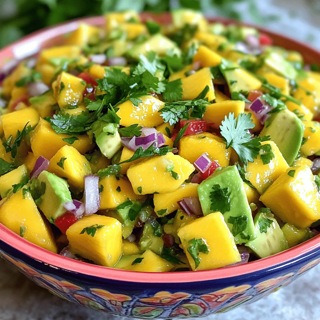 Die Hauptzutaten für eine leckere Mango-Avocado-Salsa sind einfach und frisch. Hier sind die Zutaten, die du brauchst: - 2 reife Mango, gewürfelt - 2 reife Avocados, gewürfelt - 1 kleine rote Zwiebel, fein gehackt - 1 rote Paprika, gewürfelt - 1 Jalapeño, entkernt und fein gehackt - Saft von 2 Limetten - 1/4 Tasse frischer Koriander, gehackt - Salz und Pfeffer nach Geschmack - Optional: 1 Teelöffel Honig oder Agavensirup für zusätzliche Süße Diese Zutaten bringen die perfekte Mischung aus Süße und Frische. Wenn du Mangos und Avocados auswählst, achte auf die Reife. Eine reife Mango hat eine glatte Haut und gibt leicht nach, wenn du sie drückst. Der Duft ist ebenfalls wichtig. Der Geruch sollte süß und fruchtig sein. Für Avocados gilt das Gleiche. Sie sollten weich sein, aber nicht matschig. Überprüfe die Haut auf dunkle Flecken. Diese können ein Zeichen für Überreife sein. Eine gute Wahl ist auch, lokale und saisonale Früchte zu kaufen. So bekommst du die beste Qualität und den besten Geschmack. Um deiner Salsa mehr Geschmack zu verleihen, kannst du verschiedene Gewürze hinzufügen. Frischer Koriander ist ein Muss. Er bringt Frische und Aroma. Du kannst auch Limettensaft hinzufügen, um die Aromen zu verstärken. Eine Prise Salz und Pfeffer bringt alles zusammen. Wenn du es süßer magst, kann Honig oder Agavensirup helfen. Diese kleinen Extras machen deine Mango-Avocado-Salsa noch besser. Bereite sie einfach nach dem [Full Recipe] zu, um ein tolles Ergebnis zu erzielen. Zuerst müssen wir unsere Zutaten vorbereiten. Nehmen Sie zwei reife Mangos und zwei Avocados. Schneiden Sie beide in kleine, gleichmäßige Würfel. Dies hilft bei der Mischung. Achten Sie darauf, die Stücke nicht zu groß zu machen. Eine kleine rote Zwiebel ist auch nötig. Hacken Sie sie fein. Sie gibt Geschmack und Farbe. Eine rote Paprika gibt ebenfalls Farbe und Frische. Würfeln Sie sie klein. Für etwas Schärfe verwenden wir eine Jalapeño. Entfernen Sie die Kerne und hacken Sie sie fein. Jetzt kommt der Spaß! Geben Sie die gewürfelte Mango und Avocado in eine große Schüssel. Fügen Sie die gehackte Zwiebel, die Paprika und die Jalapeño hinzu. Presse den Saft von 2 Limetten direkt über die Mischung. Der Limettensaft gibt Frische und verhindert, dass die Avocados braun werden. Mischen Sie alles vorsichtig mit einem Gummispatel. Achten Sie darauf, die Avocados nicht zu zerdrücken. Dann kommt der frische Koriander. Hacken Sie ihn grob und geben Sie ihn dazu. Würzen Sie mit Salz und Pfeffer nach Geschmack. Wenn Sie es süßer mögen, fügen Sie einen Teelöffel Honig oder Agavensirup hinzu und mischen Sie erneut. Lassen Sie die Salsa mindestens 15 Minuten ruhen, damit sich die Aromen entfalten. Sie können sie auch im Kühlschrank aufbewahren, wenn Sie sie für später machen. Servieren Sie die Salsa in einer bunten Schüssel. Garnieren Sie mit frischen Korianderblättern. Diese Salsa passt perfekt zu Tortilla-Chips. Sie können sie auch als Topping für gegrillten Fisch oder Hühnchen verwenden. Genießen Sie den tropischen Genuss dieser Mango-Avocado-Salsa! Um das beste Aroma zu erzielen, wählen Sie reife Früchte. Reife Mangos haben eine goldene Farbe und geben leicht nach, wenn man sie drückt. Reife Avocados sind ebenfalls weich, aber nicht matschig. Verwenden Sie frische Limetten für den Saft. Der Saft bringt frische Säure und hellt die Aromen auf. Mischen Sie die Zutaten sanft, um die Avocados nicht zu zerdrücken. Lassen Sie die Salsa nach dem Mischen einige Minuten ruhen. So kann sich das Aroma gut entfalten. Ein häufiger Fehler ist, die Zutaten zu grob zu schneiden. Gleichmäßige Stücke sorgen für eine bessere Textur. Achten Sie darauf, die Jalapeño gut zu entkernen. Wenn Sie die Samen lassen, wird die Salsa sehr scharf. Ein weiterer Fehler ist, die Salsa direkt nach der Zubereitung zu servieren. Lassen Sie sie mindestens 15 Minuten ruhen. So verbinden sich die Aromen besser. Seien Sie vorsichtig mit dem Salz. Es kann schnell zu viel werden, also immer nach Geschmack würzen. Jalapeños sind perfekt, um Schärfe hinzuzufügen. Wenn Sie es mild mögen, verwenden Sie nur einen kleinen Teil. Entfernen Sie die Samen, um die Schärfe zu reduzieren. Für mehr Schärfe verwenden Sie die ganze Jalapeño oder fügen Sie mehr hinzu. Eine tolle Idee ist, die Jalapeño vorher kurz zu rösten. Dadurch wird der Geschmack intensiver und rauchiger. Experimentieren Sie mit der Menge, um die perfekte Schärfe für Ihre Gäste zu finden. {{image_4}} Mango und Avocado sind köstlich. Aber warum nicht etwas Neues ausprobieren? Fügen Sie Ananas oder Kiwi hinzu. Diese Früchte bringen einen süßen und frischen Geschmack. Ananas passt gut, weil sie saftig und süß ist. Kiwi gibt der Salsa eine aufregende grüne Farbe. Schneiden Sie die Früchte in kleine Stücke und mischen Sie sie einfach unter. So haben Sie eine fruchtige Salsa, die jedem schmeckt. Für vegane Optionen können Sie schwarze Bohnen oder Kichererbsen hinzufügen. Diese geben der Salsa eine gute Textur und mehr Nährstoffe. Sie sind auch eine tolle Proteinquelle. Mischen Sie eine Tasse schwarze Bohnen unter die Salsa. Das macht sie satter und hilft beim Hunger. Auch Quinoa ist eine gute Wahl. Kochen Sie Quinoa und lassen Sie sie abkühlen. Fügen Sie dann eine halbe Tasse zu Ihrer Mischung hinzu. So wird die Salsa noch gesünder. Mango-Avocado-Salsa ist perfekt für viele Anlässe. Bei Grillpartys ist sie ein Hit. Sie passt gut zu Fleisch und Fisch. Auch bei Geburtstagsfeiern ist sie ein toller Snack. Servieren Sie sie mit Tortilla-Chips oder als Beilage. Wenn Sie Gäste haben, können Sie verschiedene Varianten anbieten. So hat jeder etwas, das ihm schmeckt. Denken Sie daran, die Salsa frisch zu servieren. So bleibt der Geschmack am besten. Erleben Sie die Vielfalt mit der *Tropischer Genuss Mango-Avocado-Salsa* und entdecken Sie neue Lieblingskombinationen! Um Ihre Mango-Avocado-Salsa frisch zu halten, verwenden Sie einen luftdichten Behälter. Stellen Sie sicher, dass der Behälter sauber ist. Das hilft, Bakterien fernzuhalten. Legen Sie die Salsa nicht in einen großen Behälter, wenn Sie nur eine Portion verwenden. Kleinere Portionen bleiben länger frisch. Decken Sie die Oberfläche der Salsa mit Frischhaltefolie ab, um Luftkontakt zu minimieren. Die Salsa bleibt im Kühlschrank etwa 2 bis 3 Tage frisch. Allerdings wird die Avocado nach ein paar Tagen braun. Um dies zu verhindern, drücken Sie etwas Limettensaft darüber. Das verlangsamt den Oxidationsprozess. Überprüfen Sie die Salsa vor dem Essen. Wenn sie unangenehm riecht oder eine seltsame Farbe hat, entsorgen Sie sie besser. Das Einfrieren der Salsa ist möglich, aber die Textur der Avocado verändert sich. Wenn Sie die Salsa einfrieren möchten, tun Sie dies ohne die Avocados. Sie können die Salsa für bis zu 3 Monate einfrieren. Lassen Sie die Salsa im Kühlschrank auftauen, bevor Sie die Avocados hinzufügen. Mischen Sie alles gut, bevor Sie servieren. So bleibt der Geschmack frisch und lecker. Die Salsa bleibt frisch für etwa 2 bis 3 Tage im Kühlschrank. Lagern Sie sie in einem luftdichten Behälter. So bleibt der Geschmack erhalten. Nach dieser Zeit kann die Salsa matschig werden. Die Avocados oxidieren und die Farben verblassen, was die Salsa weniger appetitlich macht. Um die Haltbarkeit zu verlängern, fügen Sie Limettensaft hinzu. Der Zitronensaft hilft, die Avocados grün zu halten. Ja, das ist eine tolle Idee! Sie können die Salsa bis zu 24 Stunden im Voraus zubereiten. Lagern Sie sie im Kühlschrank. Die Aromen haben Zeit, sich zu vermischen. Dies macht die Salsa noch schmackhafter. Achten Sie darauf, die Avocados erst kurz vor dem Servieren hinzuzufügen. So bleibt die Farbe frisch und ansprechend. Mango-Avocado-Salsa passt gut zu vielen Gerichten. Tortilla-Chips sind ein Klassiker. Sie sind knusprig und ergänzen die Frische der Salsa. Auch gegrillter Fisch oder Hühnchen sind ideale Begleiter. Die Salsa bringt Farbe und Geschmack auf den Teller. Sie können die Salsa auch in Wraps oder Tacos verwenden. Kombinieren Sie sie mit Bohnen oder Reis für eine vollständige Mahlzeit. Mango-Avocado-Salsa ist einfach und lecker. Wir haben die besten Zutaten besprochen. Wähle frische Mangos und Avocados für den besten Geschmack. Die Schritt-für-Schritt-Anleitung hilft dir, es leicht zuzubereiten. Denke daran, die Schärfe anzupassen und Fehler zu vermeiden. Variationen bringen noch mehr Spaß. Die Lagerung ist einfach, sodass du deine Salsa länger genießen kannst. Jetzt weißt du, wie du die perfekte Salsa machst. Probiere es aus und genieße jeden Bissen.