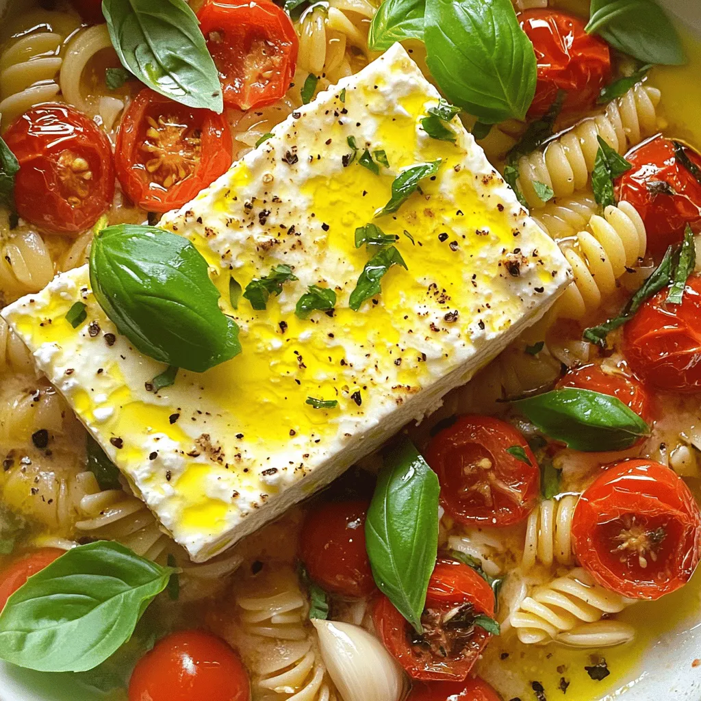 Um Baked Feta Pasta mit Tomaten zu machen, brauchst du folgende Zutaten: - 200 g Pasta nach Wahl (Penne oder Fusilli eignen sich hervorragend) - 200 g Feta-Käse, Block - 500 g Kirschtomaten, halbiert - 3 Knoblauchzehen, fein gehackt - 4 Esslöffel Olivenöl - 1 Teelöffel getrockneter Oregano - 1 Teelöffel rote Pfefferflocken (optional für Schärfe) - Salz und Pfeffer nach Geschmack - Frische Basilikumblätter zur Garnitur - Geriebener Parmesan (zum Servieren, optional) Ich empfehle Penne oder Fusilli. Diese Formen halten die Sauce gut. Du kannst auch Spaghetti verwenden. Sie sind klassisch, aber weniger saugfähig. Wenn du keinen Feta-Käse magst, probiere Ziegenkäse oder Ricotta. Diese Käsearten geben einen anderen Geschmack. Du kannst auch veganen Käse nutzen, wenn du pflanzlich essen möchtest. Zuerst benötigst du die richtigen Zutaten. Hier ist, was du brauchst: - 200 g Pasta nach Wahl (Penne oder Fusilli eignen sich hervorragend) - 200 g Feta-Käse, Block - 500 g Kirschtomaten, halbiert - 3 Knoblauchzehen, fein gehackt - 4 Esslöffel Olivenöl - 1 Teelöffel getrockneter Oregano - 1 Teelöffel rote Pfefferflocken (optional für Schärfe) - Salz und Pfeffer nach Geschmack - Frische Basilikumblätter zur Garnitur - Geriebener Parmesan (zum Servieren, optional) Stelle sicher, dass alles frisch ist. Frische Zutaten machen den Geschmack besser. Heize deinen Ofen auf 200°C vor. Das ist wichtig, damit die Tomaten und der Feta gut garen. Nehme eine große Auflaufform. Vermenge die halbierten Kirschtomaten mit dem gehackten Knoblauch. Füge 2 Esslöffel Olivenöl hinzu. Streue Oregano, rote Pfefferflocken, Salz und Pfeffer darüber. Mische alles gut, bis die Tomaten schön gewürzt sind. Setze den Feta-Käse in die Mitte der Mischung. Träufle die restlichen 2 Esslöffel Olivenöl darüber und gib eine Prise Salz darauf. Koche die Pasta nach den Anweisungen auf der Verpackung. Achte darauf, dass sie al dente ist. Das bedeutet, sie sollte bissfest sein. Wenn die Pasta fertig ist, gieße sie ab und stelle sie beiseite. Wenn der Feta und die Tomaten fertig sind, nimm die Auflaufform aus dem Ofen. Zerdrücke den Feta mit einer Gabel in die Tomaten. So entsteht eine cremige Sauce. Füge die gekochte Pasta zur Tomatenmischung hinzu. Rühre gut um, bis die Pasta gleichmäßig mit der Sauce bedeckt ist. Jetzt kannst du das Gericht servieren. Garniere es mit frischen Basilikumblättern und, wenn du magst, mit geriebenem Parmesan. Das ist die einfache und leckere Idee für Baked Feta Pasta mit Tomaten. Für weitere Details, sieh dir das [Full Recipe] an. Um den perfekten Ofenbiss des Feta zu erreichen, achte auf die Temperatur. Ein Ofen bei 200°C ist ideal. Der Feta sollte goldbraun werden, aber nicht austrocknen. Ein guter Trick ist, ihn mit etwas Olivenöl zu bestreichen. Das hilft, die Feuchtigkeit zu bewahren. Nach 25 bis 30 Minuten ist er meist perfekt. Du erkennst es daran, dass er weich wird und leicht zu zerdrücken ist. Du kannst deine Baked Feta Pasta ganz nach deinem Geschmack anpassen. Probiere verschiedene Kräuter aus. Thymian oder Rosmarin geben einen tollen Geschmack. Wenn du es schärfer magst, füge mehr rote Pfefferflocken hinzu. Auch Zitronenschale bringt Frische. Experimentiere mit Knoblauch, indem du ihn geröstet oder frisch verwendest. So bleibt das Gericht spannend und neu. Diese Pasta passt gut zu einem einfachen grünen Salat. Ein frischer Rucola- oder Spinatsalat ergänzt die Aromen. Du kannst auch knuspriges Brot servieren, um die Sauce aufzutunken. Denk daran, Parmesan darüber zu streuen. Er fügt einen reichen Geschmack hinzu. Garnierungen mit frischem Basilikum machen das Gericht noch schöner. Für die beste Erfahrung, serviere es warm. So bleibt die Cremigkeit des Fetas erhalten. Wenn du mehr über die Zubereitung erfahren möchtest, schau dir das [Full Recipe] an. {{image_4}} Wenn du eine vegetarische Option suchst, gibt es viele Möglichkeiten. Du kannst den Feta-Käse durch veganen Käse ersetzen. Auch die Kirschtomaten sind sehr vielseitig. Probiere Zucchini oder Paprika als zusätzliche Gemüsesorten. Sie bringen frische Aromen und mehr Farbe auf den Teller. Um das Gericht proteinreicher zu machen, füge Hühnchen oder Garnelen hinzu. Du kannst auch Kichererbsen für eine pflanzliche Proteinquelle verwenden. Diese Zutaten passen gut zu den Tomaten und dem Feta. Sie machen die Mahlzeit noch sättigender. Möchtest du es schärfer? Füge mehr rote Pfefferflocken hinzu. Für einen süßeren Geschmack kannst du etwas Honig oder Balsamico-Essig verwenden. Wenn du es herzhaft magst, probiere Oliven oder Kapern. Diese Anpassungen geben dem Gericht eine persönliche Note. Für das vollständige Rezept, schau dir die Anleitung im [Full Recipe] an. Um Reste von Baked Feta Pasta mit Tomaten richtig zu lagern, folge diesen Schritten: - Lass das Gericht zuerst auf Zimmertemperatur abkühlen. - Teile die Reste in luftdichte Behälter auf. - Verwende kleine Portionen, um die Reste frisch zu halten. - Stelle sicher, dass der Feta-Käse gut abgedeckt ist. Die Reste halten sich im Kühlschrank bis zu drei Tage. - Achte darauf, die Reste so schnell wie möglich zu kühlen. - Vermeide es, das Gericht mehrere Male aufzuwärmen. - Wenn du den Geruch oder das Aussehen veränderst, wirf es weg. Um die Reste aufzuwärmen, benutze diese Tipps: - Heize den Ofen auf 180°C vor. - Lege die Pasta in eine Auflaufform und füge einen Schuss Olivenöl hinzu. - Decke die Form mit Alufolie ab, um ein Austrocknen zu verhindern. - Backe die Pasta etwa 15 Minuten lang, bis sie durchgehend warm ist. Mit diesen einfachen Schritten bleibt dein Baked Feta Pasta Gericht lecker und frisch! Um Baked Feta Pasta mit frischen Tomaten zu machen, folge diesen Schritten: 1. Heize den Ofen auf 200°C vor. 2. Mische in einer Auflaufform Kirschtomaten, gehackten Knoblauch, Olivenöl, Oregano, Salz und Pfeffer. 3. Setze den Feta-Käse in die Mitte. 4. Backe alles für 25-30 Minuten. 5. Koche die Pasta al dente. 6. Wenn das Feta weich ist, zerdrücke es mit einer Gabel und mische es mit den Tomaten. 7. Füge die gekochte Pasta hinzu und rühre gut um. Das ist eine einfache, schnelle und leckere Idee für ein Abendessen. Ja, du kannst das Rezept im Voraus zubereiten. Du kannst die Tomatenmischung und den Feta im Voraus in der Auflaufform lagern. Kühle es gut ab. Am Tag des Kochens heize den Ofen vor und backe das Gericht. Du kannst auch die Pasta im Voraus kochen. Achte darauf, sie gut zu lagern. Zu Baked Feta Pasta passen viele Beilagen gut. Hier sind einige Vorschläge: - Ein frischer gemischter Salat - Knoblauchbrot oder Baguette - Gegrilltes Gemüse - Ein leichter Joghurt-Dip Diese Beilagen ergänzen den Geschmack der Pasta und machen das Essen noch besser. Du hast jetzt alles über das Rezept für Baked Feta Pasta. Wir haben die Zutaten aufgelistet und Tipps zur Zubereitung gegeben. Du weißt, wie man den Feta perfekt im Ofen zubereitet und welche Variationen du ausprobieren kannst. Denke daran, wie du Reste richtig lagerst, damit sie frisch bleiben. Das Rezept ist einfach und anpassbar für deinen Geschmack. Ich hoffe, du bereitest es bald zu und genießt jede Biss!