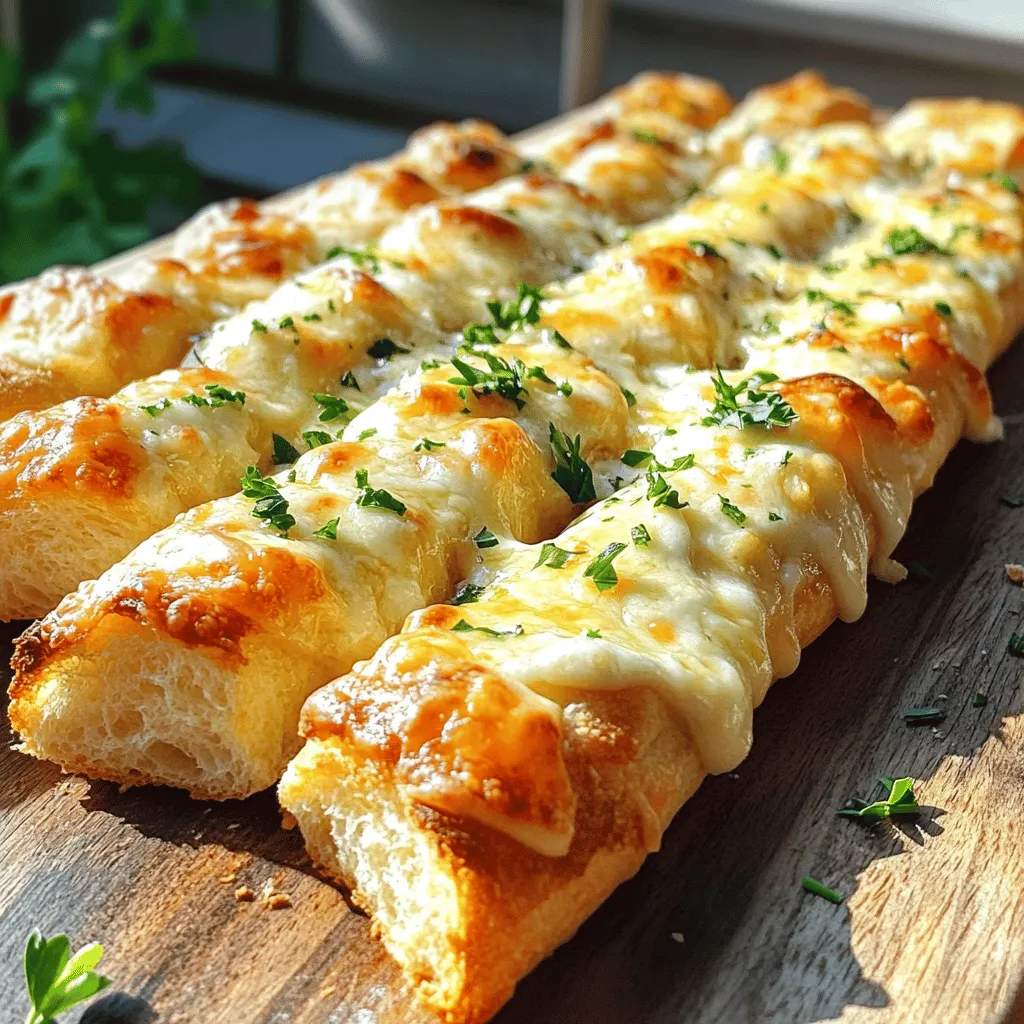 Für die leckeren Käse Knoblauch Brotsticks brauchst du: - 2 Tassen Weizenmehl - 1 Esslöffel Trockenhefe - 1 Teelöffel Zucker - 1 Teelöffel Salz - 3/4 Tasse warmes Wasser (ca. 40°C) - 2 Esslöffel Olivenöl Diese Zutaten sind die Basis. Das Weizenmehl gibt dem Teig Struktur. Trockenhefe hilft ihm, aufzugehen. Zucker gibt ein wenig Süße und Salz bringt den Geschmack hervor. Warmes Wasser aktiviert die Hefe, und Olivenöl sorgt für einen geschmeidigen Teig. Um den perfekten Geschmack zu erzielen, füge hinzu: - 3 Knoblauchzehen, fein gehackt - 1/2 Teelöffel getrocknete italienische Kräuter (Oregano, Basilikum, Thymian) - 1 Tasse geriebener Mozzarella-Käse - 1/4 Tasse geriebener Parmesan-Käse - 2 Esslöffel ungesalzene Butter, geschmolzen Knoblauch ist der Star dieses Snacks. Er bietet einen starken und herzhaften Geschmack. Die italienischen Kräuter bringen eine aromatische Note. Mozzarella und Parmesan machen die Brotsticks schön cremig und würzig. Die geschmolzene Butter sorgt dafür, dass alles gut zusammenhält. Für die Garnitur und mehr Geschmack kannst du verwenden: - Frische Petersilie, gehackt - Alternative Käseoptionen - Gewürze zur Verfeinerung Frische Petersilie bringt Farbe und Frische. Du kannst auch andere Käsesorten benutzen, wie Cheddar oder Gouda. Gewürze wie Paprika oder Chili-Flocken geben einen besonderen Kick. Für das vollständige Rezept schau dir den Abschnitt "Full Recipe" an. Nehmen Sie eine große Schüssel. Vermischen Sie das Weizenmehl, die Trockenhefe und den Zucker gut. Achten Sie darauf, dass alles gleichmäßig verteilt ist. Fügen Sie dann langsam das warme Wasser und das Olivenöl hinzu. Rühren Sie so lange, bis ein Teig entsteht. Kneten Sie den Teig etwa fünf Minuten lang. Der Teig sollte glatt und elastisch sein. Decken Sie die Schüssel mit einem sauberen Tuch ab. Lassen Sie den Teig an einem warmen Ort für 30 Minuten ruhen. In dieser Zeit verdoppelt sich das Volumen des Teigs. Heizen Sie den Ofen auf 220°C vor. Rollen Sie den Teig auf einer bemehlten Fläche zu einem Rechteck aus. Die Dicke sollte etwa 1,5 cm betragen. Übertragen Sie den Teig auf ein Backblech. Schneiden Sie mit einem scharfen Messer flache Linien in den Teig, um die Brotsticks zu formen. Mischen Sie in einer kleinen Schüssel die geschmolzene Butter, den gehackten Knoblauch und die getrockneten Kräuter. Bestreichen Sie die Teigoberfläche gleichmäßig damit. Streuen Sie dann den geriebenen Mozzarella und den Parmesan großzügig darüber. Backen Sie die Brotsticks 15-20 Minuten lang, bis der Käse sprudelt und die Sticks goldbraun sind. Nehmen Sie die Brotsticks aus dem Ofen und lassen Sie sie kurz abkühlen. Schneiden Sie entlang der vorherigen Linien, um die einzelnen Brotsticks zu erhalten. Garnieren Sie sie mit frisch gehackter Petersilie für einen schönen Akzent. Für die vollständige Anleitung schauen Sie sich das Full Recipe an. Um den perfekten Teig für die Käse Knoblauch Brotsticks zu machen, ist das Kneten wichtig. Kneten Sie den Teig etwa 5 Minuten lang. So wird er glatt und elastisch. Arbeiten Sie in einer großen Schüssel, um Platz zu haben. Wenn der Teig klebrig ist, fügen Sie etwas mehr Mehl hinzu. Das hilft, die richtige Konsistenz zu erreichen. Die Gehzeiten sind ebenfalls entscheidend. Lassen Sie den Teig 30 Minuten an einem warmen Ort ruhen. So kann er sich verdoppeln. Wenn der Raum kalt ist, dauert es länger. Sie können auch den Ofen auf 50°C vorheizen und dann ausschalten. Stellen Sie die Schüssel mit dem Teig hinein. Dies schafft eine ideale Umgebung. Das Vorheizen des Ofens macht einen großen Unterschied. Heizen Sie Ihren Ofen auf 220°C vor. Dadurch wird der Käse perfekt geschmolzen und die Brotsticks knusprig. Die Backzeit von 15-20 Minuten ist wichtig. Behalten Sie die Brotsticks im Auge, damit sie nicht zu dunkel werden. Wenn Sie verschiedene Käsesorten verwenden möchten, probieren Sie alternatives Käse. Gouda oder Cheddar geben einen anderen Geschmack. Für eine scharfe Note können Sie Pepperjack-Käse verwenden. Experimentieren Sie mit Käse, um neue Geschmäcker zu finden. Frische Kräuter machen alles besser. Garnieren Sie die Brotsticks mit gehackter Petersilie. Das sieht nicht nur gut aus, sondern schmeckt auch frisch. Sie können auch andere Kräuter wie Basilikum oder Oregano verwenden. Dips sind ebenfalls eine tolle Ergänzung. Marinara-Sauce oder Aioli passen gut zu diesen Brotsticks. Die Präsentation ist wichtig. Servieren Sie die Brotsticks auf einem schönen Teller. Schneiden Sie die Stücke gleichmäßig, damit sie gut aussehen. Ein einfaches, ansprechendes Arrangement macht den Snack noch verlockender. Für das Rezept schauen Sie in die "Full Recipe". {{image_4}} Eure Käse Knoblauch Brotsticks können großartig angepasst werden. Experimentiert mit verschiedenen Käsesorten! Statt nur Mozzarella und Parmesan, probiert Cheddar oder Gouda. Diese Käsesorten geben dem Snack einen neuen Geschmack. Mögt ihr es würziger? Dann fügt mehr Knoblauch hinzu oder nutzt frische Kräuter wie Rosmarin oder Thymian. Ihr könnt auch süße Varianten machen. Mischt Zimt und Zucker in die Butter für einen süßen Aufstrich. Diese süßen Brotsticks sind perfekt für den Nachtisch! Für glutenfreie Optionen ersetzt das Weizenmehl durch Reismehl oder eine glutenfreie Mehlmischung. So bekommen alle Freude an diesen Köstlichkeiten. Dips machen die Brotsticks noch besser. Eine tolle Wahl ist Marinara-Sauce. Sie passt perfekt zu den herzhaften Aromen. Aioli ist eine weitere leckere Option. Serviert die Brotsticks mit einem frischen Salat oder einer heißen Suppe. Diese Kombination macht euer Essen besonders! Nach dem Backen sind Käse Knoblauch Brotsticks ein echter Genuss. Um die frisch gebackenen Brotsticks aufzubewahren, lassen Sie sie zuerst abkühlen. Danach können Sie sie in einem luftdichten Behälter im Kühlschrank aufbewahren. So bleiben sie bis zu drei Tage frisch. Für das Einfrieren legen Sie die abgekühlten Brotsticks in einen Gefrierbeutel. So können sie bis zu zwei Monate haltbar bleiben. Zum Aufwärmen legen Sie die gefrorenen Brotsticks einfach in den Ofen. Heizen Sie den Ofen auf 180 Grad vor und backen Sie sie für etwa 10 Minuten. So sind sie schnell wieder warm und knusprig. Käse Knoblauch Brotsticks sind am besten, wenn sie frisch sind. Wenn Sie sie richtig lagern, bleiben sie bis zu drei Tage im Kühlschrank gut. Um Austrocknung zu vermeiden, legen Sie ein feuchtes Tuch über die Brotsticks. Dies hält sie weich. Alternativ können Sie sie auch in Alufolie wickeln. Haben Sie Brotsticks übrig? Keine Sorge, es gibt viele Ideen, um sie zu verwenden. Sie können sie zum Beispiel in einer Suppe oder einem Salat zerreißen. Auch als Snack mit Dip sind sie lecker. Eine weitere tolle Idee ist es, sie in kleine Stücke zu schneiden und in einem Auflauf zu verwenden. So verwandeln Sie Reste in neue, schmackhafte Gerichte. Käse Knoblauch Brotsticks sind am besten frisch. Du kannst sie jedoch im Kühlschrank lagern. Bewahre sie in einem luftdichten Behälter auf. So bleiben sie bis zu drei Tage frisch. Um die Haltbarkeit zu verlängern, friere die Brotsticks ein. Sie bleiben bis zu drei Monate im Gefrierfach gut. Zum Aufwärmen lege sie einfach in den Ofen für ein paar Minuten. Dips machen die Käse Knoblauch Brotsticks noch besser. Beliebte Optionen sind marinara Sauce, Aioli oder sogar ein frischer Kräuter-Dip. Du kannst auch einen scharfen Salsa-Dip ausprobieren. Jeder Dip bringt einen eigenen Geschmack. Experimentiere mit verschiedenen Dips, um deinen Favoriten zu finden. Ja, du kannst die Menge der Käse Knoblauch Brotsticks einfach anpassen. Wenn du weniger machen möchtest, halbiere die Zutaten. Wenn du mehr Gäste hast, verdopple die Zutaten. Es ist wichtig, die Backzeit im Auge zu behalten. Größere Mengen brauchen eventuell länger im Ofen. Käse Knoblauch Brotsticks findest du in vielen Pizzerien und Bäckereien. Einige Restaurants bieten sie als Beilage an. Es gibt auch Supermärkte, die sie frisch oder gefroren verkaufen. Wenn du sie lieber zu Hause machen willst, findest du das Rezept in meinem Artikel. Käse Knoblauch Brotsticks sind lecker und einfach zu machen. Wir haben die Hauptzutaten, die Zubereitung und viele Tipps behandelt. Durch das Experimentieren mit verschiedenen Käse- und Gewürzoptionen bekommst du ganz neue Geschmackserlebnisse. Denke daran, die richtige Lagerung zu beachten, damit sie frisch bleiben. Mit den Ideen für Dips und Variationen kannst du deine Brotsticks aufpeppen. So machst du jedes Mal etwas Besonderes. Viel Spaß beim Ausprobieren und Genießen!