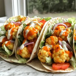 Um köstliche Buffalo Cauliflower Wraps zu machen, brauchen wir einige einfache Zutaten: - 1 mittelgroßer Kopf Blumenkohl, in Röschen zerteilt - 1 Tasse Allzweckmehl (oder glutenfreies Mehl) - 1 Tasse pflanzliche Milch (z.B. Mandel- oder Hafermilch) - 1 Tasse Semmelbrösel (Panko für extra Knusprigkeit) - 1 Tasse Buffalo-Sauce (fertig gekauft oder selbstgemacht) - 4 große Vollkorn-Tortillas - 1 Tasse zerkleinertes Blattgemüse (z.B. Kopfsalat) - 1 Tasse gewürfelte Tomaten - ½ Tasse in Scheiben geschnittene rote Zwiebeln - ½ Tasse vegane Ranch-Dressing (oder normale Ranch-Dressing) - Salz und Pfeffer nach Geschmack - Olivenölspray (für das Backen) Wählen Sie einen frischen Blumenkohl. Der Kopf sollte fest und schneeweiß sein. Vermeiden Sie gelbe Stellen oder weiche Bereiche. Je frischer der Blumenkohl, desto besser wird der Geschmack. Lagern Sie ihn im Kühlschrank, um die Frische zu bewahren. Verwenden Sie ihn innerhalb von ein paar Tagen nach dem Kauf. Für glutenfreies Mehl können Sie Mandelmehl oder Kokosmehl verwenden. Beide sind nahrhaft und passen gut zu Blumenkohl. Achten Sie darauf, die Menge anzupassen, da sie unterschiedlich saugfähig sind. Für die Milch können Sie Hafermilch oder Sojamilch nutzen. Diese Alternativen funktionieren gut und geben einen milden Geschmack. Heizen Sie Ihren Ofen auf 230°C vor. Das ist wichtig für die Knusprigkeit. Bereiten Sie ein Backblech vor, indem Sie es mit Backpapier auslegen. So bleibt der Blumenkohl nicht kleben. Dies ist ein einfacher Schritt, der hilft, die Reinigung zu erleichtern. In einer großen Schüssel mischen Sie das Allzweckmehl, die pflanzliche Milch, Salz und Pfeffer. Rühren Sie alles gut um, bis die Mischung glatt ist. Die Konsistenz sollte dick, aber flüssig sein. Diese Mischung wird die Blumenkohlröschen bedecken. Es ist wichtig, dass der Teig gleichmäßig bleibt. So haftet er besser an den Röschen. Tauchen Sie jede Blumenkohlrösche in den Teig. Achten Sie darauf, dass sie gleichmäßig bedeckt sind. Wälzen Sie die Röschen anschließend in den Semmelbröseln. Dies gibt ihnen eine knusprige Textur. Legen Sie die beschichteten Röschen auf das Backblech in einer einzigen Schicht. Sprühen Sie leicht mit Olivenölspray. Backen Sie die Röschen für 20 bis 25 Minuten. Wenden Sie sie nach der Hälfte der Zeit. Nach dem Backen nehmen Sie den Blumenkohl aus dem Ofen. Geben Sie ihn in eine große Schüssel und gießen Sie die Buffalo-Sauce darüber. Mischen Sie alles gut, damit der Blumenkohl gleichmäßig bedeckt ist. Um die Blumenkohl-Wraps schön knusprig zu machen, achte auf die Temperatur. Heize den Ofen auf 230°C vor. So wird der Blumenkohl gleichmäßig gar und knusprig. Lege die Röschen auf ein Backblech mit Backpapier. Achte darauf, dass sie nicht übereinander liegen. So können sie gut bräunen. Sprühe die Röschen leicht mit Olivenölspray ein. Das hilft, die Knusprigkeit zu erhöhen. Möchtest du mehr Schärfe? Füge etwas Chili-Pulver oder Cayenne-Pfeffer zum Teig hinzu. Du kannst auch eine schärfere Buffalo-Sauce wählen. Für mildere Wraps nehme eine milde Sauce oder mische sie mit etwas Joghurt. So kannst du die Schärfe nach deinem Geschmack anpassen. Experimentiere mit verschiedenen Saucen, um deinen perfekten Wrap zu finden. Die Wraps schmecken toll mit verschiedenen Beilagen. Probiere frischen Salat oder Karottensticks dazu. Auch Sellerie passt gut. Für Dips sind vegane Ranch-Dressing oder Hummus eine gute Wahl. Du kannst auch einen joghurtbasierten Dip zubereiten. Einfach Joghurt mit Kräutern mischen. Dies gibt einen leckeren Kontrast zu den scharfen Wraps. Wenn du mehr Ideen möchtest, schau dir das Full Recipe an. {{image_4}} Buffalo-Sauce ist oft scharf und lecker. Für eine vegane Version, nutze pflanzliche Butter. Du kannst auch die klassische Buffalo-Sauce mit einfacher Sriracha ersetzen. Wenn du es milder magst, mische etwas Joghurt oder veganes Dressing dazu. Diese Anpassungen machen die Sauce für jeden geeignet. Blumenkohl ist toll, aber du kannst auch andere Gemüse ausprobieren. Karotten, Zucchini oder Brokkoli passen gut. Schneide das Gemüse in kleine Stücke. Das sorgt für mehr Farbe und Geschmack. Probiere auch Paprika für einen süßen Akzent. Mit verschiedenen Gemüsesorten macht es noch mehr Spaß. Für eine Low-Carb-Version, nutze Salatblätter statt Tortillas. Du kannst Eisbergsalat oder Römersalat verwenden. Die knusprigen Blumenkohl-Röschen passen perfekt in die Blätter. Fülle die Salatblätter mit dem Blumenkohl und dem Gemüse. So hast du eine leichte und gesunde Mahlzeit, die schmeckt! Wenn Sie Wraps übrig haben, bewahren Sie sie in einem luftdichten Behälter auf. Legen Sie Backpapier zwischen die Wraps, um ein Zusammenkleben zu verhindern. So bleiben sie frisch. Im Kühlschrank halten sie sich bis zu drei Tage. Wenn Sie Blumenkohl-Röschen übrig haben, können Sie diese einfrieren. Lassen Sie die Röschen zuerst abkühlen. Legen Sie sie dann auf ein Backblech in einer einzelnen Schicht. Frieren Sie sie ein, bis sie fest sind. Danach können Sie die Röschen in einen Gefrierbeutel umfüllen. So bleiben sie bis zu drei Monate haltbar. Zum Aufwärmen der Wraps empfehle ich, den Ofen zu nutzen. Heizen Sie ihn auf 180°C vor. Wickeln Sie die Wraps in Alufolie, um sie nicht trocken zu machen. Backen Sie sie für etwa 10-15 Minuten. So bleiben sie warm und knusprig. Vermeiden Sie die Mikrowelle, da diese die Wraps weich macht. Wenn Sie die Blumenkohl-Röschen aufwärmen, nutzen Sie eine Pfanne mit etwas Öl. Braten Sie sie kurz an, bis sie heiß sind und wieder knusprig werden. Dies bringt den Geschmack zurück. Die Buffalo Blumenkohl-Wraps bleiben bis zu drei Tage frisch. Bewahre sie im Kühlschrank auf. Stelle sicher, dass sie in einem luftdichten Behälter sind. So bleiben sie knusprig und lecker. Nach diesen drei Tagen können sie vielleicht nicht mehr so gut schmecken. Sie verlieren ihre Frische und Knusprigkeit. Ja, du kannst die Wraps im Voraus zubereiten. Bereite die Blumenkohl-Röschen und die Füllung vor. Du kannst sie bis zu einem Tag vorher zubereiten. Halte sie im Kühlschrank bis zum Servieren. Wenn du bereit bist, backe sie einfach und stelle die Wraps zusammen. So sparst du Zeit und kannst deine Gäste beeindrucken. Zu den Buffalo Blumenkohl-Wraps passen viele Getränke gut. Ein kaltes Bier oder ein frischer Apfelwein ergänzt die Würze. Auch ein spritziger Limonaden-Mix kann gut harmonieren. Wenn du es gesünder magst, probiere einen frischen Eistee oder Mineralwasser mit Zitrone. Diese Getränke helfen, die Schärfe der Sauce auszugleichen. Buffalo Blumenkohl-Wraps sind eine tolle und gesunde Option. Wir haben die Hauptzutaten, Schritt-für-Schritt-Anleitungen und nützliche Tipps besprochen. Du kannst den Blumenkohl frisch wählen und den Teig einfach zubereiten. Variationen für verschiedene Geschmäcker sind möglich, und ich habe hilfreiche Lagerinformationen gegeben. Denke daran, deine Wraps mit leckeren Dips zu servieren. Bereite sie vor, genieße sie und teile sie mit Freunden! Diese Wraps sind einfach und lecker. Viel Spaß beim Ausprobieren!