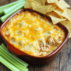 Für einen köstlichen Buffalo Chicken Dip benötigen Sie einige wichtige Zutaten. Diese sind: - 2 Tassen zerkleinertes, gekochtes Hähnchen - 1 Paket (225 g) Frischkäse, weich gemacht - 1/2 Tasse griechischer Joghurt - 1/2 Tasse Buffalo-Sauce (nach Geschmack anpassen) - 1 Tasse geriebener scharfer Cheddar-Käse - 1/2 Tasse Blauschimmelkäse- oder Ranch-Dressing (optional) - 1/4 Teelöffel Knoblauchpulver - 1/4 Teelöffel Zwiebelpulver - Frische Selleriestangen und Tortillachips zum Servieren Diese Zutaten geben dem Dip einen herzhaften und cremigen Geschmack. Das Hähnchen bringt Protein, während der Frischkäse und der Joghurt für die Cremigkeit sorgen. Die Buffalo-Sauce bringt die Schärfe, die diesem Dip seinen Namen gibt. Es gibt viele Möglichkeiten, den Dip zu variieren. Hier sind einige Ideen: - Verwenden Sie Pulled Pork oder Rindfleisch statt Hähnchen. - Statt Frischkäse können Sie auch veganen Frischkäse nutzen. - Ersetzen Sie die Buffalo-Sauce durch eine BBQ-Sauce für eine süßere Variante. - Fügen Sie Gemüse wie Paprika oder Spinat hinzu, um den Dip aufzupeppen. Durch diese Alternativen können Sie den Geschmack und die Textur des Dips anpassen und neue Richtungen erkunden. Eine Portion Buffalo Chicken Dip hat etwa 250 Kalorien. Dies ist eine grobe Schätzung, da die genauen Werte variieren können. Hier ist eine einfache Aufschlüsselung: - Protein: 15g - Fett: 18g - Kohlenhydrate: 6g - Ballaststoffe: 1g Die Portionen sind für acht Personen gedacht. Dies macht den Dip ideal für Partys oder Zusammenkünfte. Achten Sie darauf, die Portionen zu kontrollieren, um die Nährstoffe im Blick zu behalten. Für das vollständige Rezept schauen Sie sich die gesamte Anleitung an. Zuerst müssen Sie alles bereitstellen. Hier sind die Zutaten, die Sie brauchen: - 2 Tassen zerkleinertes, gekochtes Hähnchen - 1 Paket (225 g) Frischkäse, weich gemacht - 1/2 Tasse griechischer Joghurt - 1/2 Tasse Buffalo-Sauce (nach Geschmack anpassen) - 1 Tasse geriebener scharfer Cheddar-Käse - 1/2 Tasse Blauschimmelkäse- oder Ranch-Dressing (optional) - 1/4 Teelöffel Knoblauchpulver - 1/4 Teelöffel Zwiebelpulver - Frische Selleriestangen und Tortillachips zum Servieren Sammeln Sie alles an einem Ort. So sparen Sie Zeit und können schnell arbeiten. Beginnen Sie mit dem Backofen. Heizen Sie ihn auf 175°C vor. Nehmen Sie eine große Rührschüssel. Geben Sie den soften Frischkäse und den griechischen Joghurt hinein. Mischen Sie beides gut, bis es glatt ist. Jetzt fügen Sie das zerkleinerte Hähnchen und die Buffalo-Sauce hinzu. Geben Sie auch das Knoblauchpulver und das Zwiebelpulver dazu. Mischen Sie alles vorsichtig, bis es gut vermengt ist. Wenn Sie Blauschimmelkäse mögen, fügen Sie ihn jetzt hinzu. Gießen Sie die Mischung in eine Auflaufform. Verteilen Sie sie gleichmäßig. Streuen Sie den restlichen Cheddar-Käse oben drauf. Nun kommt die Auflaufform in den Ofen. Backen Sie das Ganze 20-25 Minuten lang. Es sollte goldbraun und blubbernd sein. Sobald es fertig ist, nehmen Sie es aus dem Ofen. Lassen Sie es kurz abkühlen. Servieren Sie den Dip warm mit frischen Selleriestangen und Tortillachips. Genießen Sie diesen herzhaften Snack! Ein häufiger Fehler ist, das Hähnchen nicht gut zu zerkleinern. Achte darauf, es fein zu machen. So vermischt sich der Geschmack besser. Ein anderer Fehler ist, den Frischkäse nicht weich genug zu machen. Stelle sicher, dass er Raumtemperatur hat, bevor du ihn benutzt. Das macht die Mischung cremiger. Die Schärfe kommt von der Buffalo-Sauce. Wenn du es milder magst, reduziere die Menge. Füge die Sauce nach und nach hinzu und probiere zwischendurch. Du kannst auch eine milde Sauce verwenden. Für mehr Schärfe kannst du zusätzlich etwas Cayennepfeffer hinzufügen. Sei vorsichtig, denn es ist leicht, zu viel zu nehmen. Zu Buffalo Chicken Dip passen frische Selleriestangen und Tortillachips sehr gut. Die knusprigen Chips sind perfekt zum Eintauchen. Du kannst auch Gemüsesticks anbieten, wie Karotten oder Paprika. Wenn du Lust auf etwas Besonderes hast, serviere das Dip in einer schönen Schüssel. Garniere es mit frischen Kräutern oder mehr Buffalo-Sauce. Das macht es ansprechend und lecker! {{image_4}} Wenn Sie eine vegetarische Version des Buffalo Chicken Dips machen möchten, ersetzen Sie das Hähnchen. Sie können stattdessen gekochte Kichererbsen oder Linsen verwenden. Diese Zutaten geben einen tollen Biss und einen guten Proteingehalt. Fügen Sie die gleiche Menge Frischkäse, Joghurt und Buffalo-Sauce hinzu. Die Mischung bleibt cremig und würzig. Käse ist ein wichtiger Teil des Dips. Sie können verschiedene Käsesorten verwenden, um den Geschmack zu variieren. Probieren Sie Mozzarella für einen milden Geschmack oder Gouda für eine rauchige Note. Eine Mischung aus Cheddar und Monterrey Jack bringt eine schöne Cremigkeit. Experimentieren Sie und finden Sie Ihre Lieblingskombination! Für einen extra Kick können Sie noch mehr Zutaten hinzufügen. Fügen Sie gehackte Jalapeños für etwas Schärfe hinzu oder frische Kräuter wie Schnittlauch für Frische. Auch gewürfelte Paprika gibt Farbe und crunch. Manche Leute mögen es, etwas Senf oder BBQ-Sauce hinzuzufügen. Diese kleinen Änderungen machen das Rezept einzigartig. Sie können die Basis des [Full Recipe] verwenden und es ganz nach Ihrem Geschmack anpassen. Buffalo Chicken Dip ist einfach zu lagern. Nach dem Servieren bewahren Sie die Reste in einem luftdichten Behälter auf. Stellen Sie sicher, dass der Dip gut abgekühlt ist, bevor Sie ihn in den Kühlschrank stellen. So bleibt er frisch. Sie können den Dip im Kühlschrank bis zu fünf Tage aufbewahren. Wenn Sie mehr Dip gemacht haben, können Sie ihn auch einfrieren. Füllen Sie den Dip in einen gefriersicheren Behälter. Achten Sie darauf, so viel Luft wie möglich zu entfernen. So bleibt der Geschmack besser erhalten. Buffalo Chicken Dip kann bis zu drei Monate im Gefrierfach bleiben. Um ihn wieder zu erwärmen, lassen Sie ihn über Nacht im Kühlschrank auftauen. Dann erhitzen Sie ihn im Ofen bei 175°C, bis er warm ist. Buffalo Chicken Dip ist perfekt für Partys. Sie können ihn leicht im Voraus zubereiten. Bereiten Sie ihn bis zu einem Tag vorher vor. Lagern Sie ihn dann im Kühlschrank. Am Tag der Party müssen Sie ihn nur noch backen. So sparen Sie Zeit und können Ihre Gäste genießen. Der Dip ist ein Hit und sorgt für gute Laune! Buffalo Chicken Dip bleibt im Kühlschrank etwa 3 bis 4 Tage frisch. Lagern Sie ihn in einem luftdichten Behälter. Wenn Sie den Dip länger aufbewahren möchten, können Sie ihn auch einfrieren. So bleibt der Dip bis zu 2 Monate haltbar. Der Geschmack kann beim Auftauen etwas anders sein, aber er bleibt lecker. Ja, Sie können Buffalo Chicken Dip im Voraus zubereiten. Bereiten Sie den Dip einfach bis zur Backstufe vor. Decken Sie die Auflaufform ab und lagern Sie sie im Kühlschrank. Am Tag des Servierens können Sie den Dip direkt aus dem Kühlschrank in den Ofen stellen. Das spart Zeit und macht die Party einfacher. Um eine schärfere Version zu machen, erhöhen Sie die Menge der Buffalo-Sauce. Sie können auch einige gehackte Jalapeños oder frische Chilis hinzufügen. Diese Zutaten bringen zusätzliche Hitze in den Dip. Passen Sie die Schärfe nach Ihrem Geschmack an. Experimentieren Sie und finden Sie die perfekte Balance! Buffalo Chicken Dip ist ein einfacher und leckerer Snack. Wir haben die Hauptzutaten und Alternativen besprochen. Die Schritt-für-Schritt-Anleitung hilft dir beim Zubereiten. Tipps helfen dir, häufige Fehler zu vermeiden und die Schärfe anzupassen. Wenn du Variationen ausprobieren willst, gibt es viele Optionen. Denke daran, den Dip richtig zu lagern, um die Frische zu bewahren. Dieser Dip ist perfekt für Partys. Probier es aus! Du wirst begeistert sein.