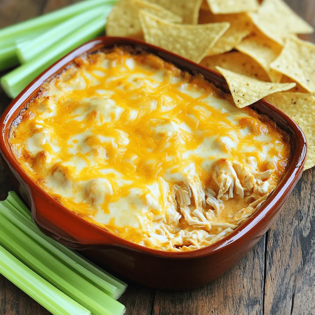 Für einen köstlichen Buffalo Chicken Dip benötigen Sie einige wichtige Zutaten. Diese sind: - 2 Tassen zerkleinertes, gekochtes Hähnchen - 1 Paket (225 g) Frischkäse, weich gemacht - 1/2 Tasse griechischer Joghurt - 1/2 Tasse Buffalo-Sauce (nach Geschmack anpassen) - 1 Tasse geriebener scharfer Cheddar-Käse - 1/2 Tasse Blauschimmelkäse- oder Ranch-Dressing (optional) - 1/4 Teelöffel Knoblauchpulver - 1/4 Teelöffel Zwiebelpulver - Frische Selleriestangen und Tortillachips zum Servieren Diese Zutaten geben dem Dip einen herzhaften und cremigen Geschmack. Das Hähnchen bringt Protein, während der Frischkäse und der Joghurt für die Cremigkeit sorgen. Die Buffalo-Sauce bringt die Schärfe, die diesem Dip seinen Namen gibt. Es gibt viele Möglichkeiten, den Dip zu variieren. Hier sind einige Ideen: - Verwenden Sie Pulled Pork oder Rindfleisch statt Hähnchen. - Statt Frischkäse können Sie auch veganen Frischkäse nutzen. - Ersetzen Sie die Buffalo-Sauce durch eine BBQ-Sauce für eine süßere Variante. - Fügen Sie Gemüse wie Paprika oder Spinat hinzu, um den Dip aufzupeppen. Durch diese Alternativen können Sie den Geschmack und die Textur des Dips anpassen und neue Richtungen erkunden. Eine Portion Buffalo Chicken Dip hat etwa 250 Kalorien. Dies ist eine grobe Schätzung, da die genauen Werte variieren können. Hier ist eine einfache Aufschlüsselung: - Protein: 15g - Fett: 18g - Kohlenhydrate: 6g - Ballaststoffe: 1g Die Portionen sind für acht Personen gedacht. Dies macht den Dip ideal für Partys oder Zusammenkünfte. Achten Sie darauf, die Portionen zu kontrollieren, um die Nährstoffe im Blick zu behalten. Für das vollständige Rezept schauen Sie sich die gesamte Anleitung an. Zuerst müssen Sie alles bereitstellen. Hier sind die Zutaten, die Sie brauchen: - 2 Tassen zerkleinertes, gekochtes Hähnchen - 1 Paket (225 g) Frischkäse, weich gemacht - 1/2 Tasse griechischer Joghurt - 1/2 Tasse Buffalo-Sauce (nach Geschmack anpassen) - 1 Tasse geriebener scharfer Cheddar-Käse - 1/2 Tasse Blauschimmelkäse- oder Ranch-Dressing (optional) - 1/4 Teelöffel Knoblauchpulver - 1/4 Teelöffel Zwiebelpulver - Frische Selleriestangen und Tortillachips zum Servieren Sammeln Sie alles an einem Ort. So sparen Sie Zeit und können schnell arbeiten. Beginnen Sie mit dem Backofen. Heizen Sie ihn auf 175°C vor. Nehmen Sie eine große Rührschüssel. Geben Sie den soften Frischkäse und den griechischen Joghurt hinein. Mischen Sie beides gut, bis es glatt ist. Jetzt fügen Sie das zerkleinerte Hähnchen und die Buffalo-Sauce hinzu. Geben Sie auch das Knoblauchpulver und das Zwiebelpulver dazu. Mischen Sie alles vorsichtig, bis es gut vermengt ist. Wenn Sie Blauschimmelkäse mögen, fügen Sie ihn jetzt hinzu. Gießen Sie die Mischung in eine Auflaufform. Verteilen Sie sie gleichmäßig. Streuen Sie den restlichen Cheddar-Käse oben drauf. Nun kommt die Auflaufform in den Ofen. Backen Sie das Ganze 20-25 Minuten lang. Es sollte goldbraun und blubbernd sein. Sobald es fertig ist, nehmen Sie es aus dem Ofen. Lassen Sie es kurz abkühlen. Servieren Sie den Dip warm mit frischen Selleriestangen und Tortillachips. Genießen Sie diesen herzhaften Snack! Ein häufiger Fehler ist, das Hähnchen nicht gut zu zerkleinern. Achte darauf, es fein zu machen. So vermischt sich der Geschmack besser. Ein anderer Fehler ist, den Frischkäse nicht weich genug zu machen. Stelle sicher, dass er Raumtemperatur hat, bevor du ihn benutzt. Das macht die Mischung cremiger. Die Schärfe kommt von der Buffalo-Sauce. Wenn du es milder magst, reduziere die Menge. Füge die Sauce nach und nach hinzu und probiere zwischendurch. Du kannst auch eine milde Sauce verwenden. Für mehr Schärfe kannst du zusätzlich etwas Cayennepfeffer hinzufügen. Sei vorsichtig, denn es ist leicht, zu viel zu nehmen. Zu Buffalo Chicken Dip passen frische Selleriestangen und Tortillachips sehr gut. Die knusprigen Chips sind perfekt zum Eintauchen. Du kannst auch Gemüsesticks anbieten, wie Karotten oder Paprika. Wenn du Lust auf etwas Besonderes hast, serviere das Dip in einer schönen Schüssel. Garniere es mit frischen Kräutern oder mehr Buffalo-Sauce. Das macht es ansprechend und lecker! {{image_4}} Wenn Sie eine vegetarische Version des Buffalo Chicken Dips machen möchten, ersetzen Sie das Hähnchen. Sie können stattdessen gekochte Kichererbsen oder Linsen verwenden. Diese Zutaten geben einen tollen Biss und einen guten Proteingehalt. Fügen Sie die gleiche Menge Frischkäse, Joghurt und Buffalo-Sauce hinzu. Die Mischung bleibt cremig und würzig. Käse ist ein wichtiger Teil des Dips. Sie können verschiedene Käsesorten verwenden, um den Geschmack zu variieren. Probieren Sie Mozzarella für einen milden Geschmack oder Gouda für eine rauchige Note. Eine Mischung aus Cheddar und Monterrey Jack bringt eine schöne Cremigkeit. Experimentieren Sie und finden Sie Ihre Lieblingskombination! Für einen extra Kick können Sie noch mehr Zutaten hinzufügen. Fügen Sie gehackte Jalapeños für etwas Schärfe hinzu oder frische Kräuter wie Schnittlauch für Frische. Auch gewürfelte Paprika gibt Farbe und crunch. Manche Leute mögen es, etwas Senf oder BBQ-Sauce hinzuzufügen. Diese kleinen Änderungen machen das Rezept einzigartig. Sie können die Basis des [Full Recipe] verwenden und es ganz nach Ihrem Geschmack anpassen. Buffalo Chicken Dip ist einfach zu lagern. Nach dem Servieren bewahren Sie die Reste in einem luftdichten Behälter auf. Stellen Sie sicher, dass der Dip gut abgekühlt ist, bevor Sie ihn in den Kühlschrank stellen. So bleibt er frisch. Sie können den Dip im Kühlschrank bis zu fünf Tage aufbewahren. Wenn Sie mehr Dip gemacht haben, können Sie ihn auch einfrieren. Füllen Sie den Dip in einen gefriersicheren Behälter. Achten Sie darauf, so viel Luft wie möglich zu entfernen. So bleibt der Geschmack besser erhalten. Buffalo Chicken Dip kann bis zu drei Monate im Gefrierfach bleiben. Um ihn wieder zu erwärmen, lassen Sie ihn über Nacht im Kühlschrank auftauen. Dann erhitzen Sie ihn im Ofen bei 175°C, bis er warm ist. Buffalo Chicken Dip ist perfekt für Partys. Sie können ihn leicht im Voraus zubereiten. Bereiten Sie ihn bis zu einem Tag vorher vor. Lagern Sie ihn dann im Kühlschrank. Am Tag der Party müssen Sie ihn nur noch backen. So sparen Sie Zeit und können Ihre Gäste genießen. Der Dip ist ein Hit und sorgt für gute Laune! Buffalo Chicken Dip bleibt im Kühlschrank etwa 3 bis 4 Tage frisch. Lagern Sie ihn in einem luftdichten Behälter. Wenn Sie den Dip länger aufbewahren möchten, können Sie ihn auch einfrieren. So bleibt der Dip bis zu 2 Monate haltbar. Der Geschmack kann beim Auftauen etwas anders sein, aber er bleibt lecker. Ja, Sie können Buffalo Chicken Dip im Voraus zubereiten. Bereiten Sie den Dip einfach bis zur Backstufe vor. Decken Sie die Auflaufform ab und lagern Sie sie im Kühlschrank. Am Tag des Servierens können Sie den Dip direkt aus dem Kühlschrank in den Ofen stellen. Das spart Zeit und macht die Party einfacher. Um eine schärfere Version zu machen, erhöhen Sie die Menge der Buffalo-Sauce. Sie können auch einige gehackte Jalapeños oder frische Chilis hinzufügen. Diese Zutaten bringen zusätzliche Hitze in den Dip. Passen Sie die Schärfe nach Ihrem Geschmack an. Experimentieren Sie und finden Sie die perfekte Balance! Buffalo Chicken Dip ist ein einfacher und leckerer Snack. Wir haben die Hauptzutaten und Alternativen besprochen. Die Schritt-für-Schritt-Anleitung hilft dir beim Zubereiten. Tipps helfen dir, häufige Fehler zu vermeiden und die Schärfe anzupassen. Wenn du Variationen ausprobieren willst, gibt es viele Optionen. Denke daran, den Dip richtig zu lagern, um die Frische zu bewahren. Dieser Dip ist perfekt für Partys. Probier es aus! Du wirst begeistert sein.