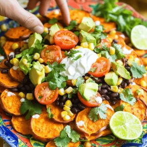 Für die Baked Sweet Potato Nachos brauchst du einige frische Zutaten. Hier sind die Hauptzutaten: - 2 große Süßkartoffeln - 1 Tasse schwarze Bohnen, abgetropft und abgespült - 1 Tasse Maiskörner (frisch, aus der Dose oder gefroren) - 1 Tasse Cherrytomaten, halbiert - 1 Jalapeño, in Scheiben geschnitten (optional für Schärfe) - 1 Tasse geriebener Cheddar-Käse (oder eine milchfreie Alternative) - 1 Avocado, in Scheiben geschnitten Diese Zutaten bilden die Basis deiner leckeren Nachos. Süßkartoffeln bringen eine süße Note. Die Bohnen und der Mais fügen Textur hinzu. Die richtigen Gewürze machen einen großen Unterschied. Für diese Rezeptur brauchst du: - 1 Esslöffel Olivenöl - 1 Teelöffel geräuchertes Paprikapulver - 1/2 Teelöffel Kreuzkümmel - Salz und Pfeffer nach Geschmack Olivenöl sorgt für eine knusprige Textur. Geräuchertes Paprikapulver und Kreuzkümmel bringen tiefe, rauchige Aromen. Die Toppings geben deinen Nachos das gewisse Etwas. Hier sind einige Ideen: - 1/4 Tasse frisch gehackter Koriander - 1/2 Tasse Sauerrahm oder griechischer Joghurt (zum Servieren oben drauf) - Limettenkeile (zum Servieren) Frisch gehackter Koriander bringt Farbe und Geschmack. Der Sauerrahm sorgt für Cremigkeit. Limettenkeile bieten einen frischen Spritzer. Diese Zutaten machen deine Nachos besonders lecker und ansprechend. Vergiss nicht, das vollständige Rezept zu prüfen, um alle Schritte zu sehen. Beginnen Sie mit der Vorbereitung der Süßkartoffeln. Waschen Sie die großen Süßkartoffeln gründlich. Schneiden Sie sie in dünne Scheiben, etwa 0,5 cm dick. Diese Dicke hilft, die Süßkartoffeln gleichmäßig zu backen. Geben Sie die Scheiben in eine große Schüssel. Fügen Sie 1 Esslöffel Olivenöl hinzu. Streuen Sie 1 Teelöffel geräuchertes Paprikapulver und 1/2 Teelöffel Kreuzkümmel darüber. Würzen Sie mit Salz und Pfeffer nach Geschmack. Mischen Sie alles gut, bis die Scheiben gleichmäßig bedeckt sind. Heizen Sie Ihren Ofen auf 200°C vor. Nehmen Sie ein großes Backblech und legen Sie es mit Backpapier aus. Verteilen Sie die Süßkartoffelscheiben in einer einzigen Schicht auf dem Blech. Backen Sie die Süßkartoffeln 20-25 Minuten lang. Wenden Sie sie nach der Hälfte der Zeit, um sicherzustellen, dass sie gleichmäßig knusprig werden. Die Süßkartoffeln sind fertig, wenn sie zart und leicht knusprig sind. Nehmen Sie die gebackenen Süßkartoffeln aus dem Ofen. Beginnen Sie mit dem Anrichten. Legen Sie die Süßkartoffelscheiben auf eine Servierplatte oder individuelle Teller. Verteilen Sie die 1 Tasse schwarzen Bohnen, 1 Tasse Mais und 1 Tasse halbierte Cherrytomaten gleichmäßig über die Süßkartoffeln. Wenn Sie es schärfer mögen, fügen Sie die Jalapeñoscheiben hinzu. Streuen Sie 1 Tasse geriebenen Cheddar-Käse darüber. Stellen Sie die belegten Nachos zurück in den Ofen. Backen Sie sie weitere 5-7 Minuten, bis der Käse schmilzt und sprudelt. Nehmen Sie die Nachos aus dem Ofen und garnieren Sie sie mit frisch gehacktem Koriander und Avocadoscheiben. Servieren Sie die Nachos mit einem Klecks Sauerrahm oder griechischem Joghurt oben drauf. Fügen Sie Limettenkeile an die Seite für einen frischen Spritzer hinzu. Genießen Sie Ihre Baked Sweet Potato Nachos! Um die Süßkartoffeln gut zu schneiden, wasche sie zuerst gründlich. Benutze ein scharfes Messer. Schneide sie in dünne Scheiben, etwa 0,5 cm dick. Dünne Scheiben sorgen für eine gleichmäßige Garung. Achte darauf, dass alle Stücke ähnlich groß sind. Das hilft beim Backen. Die ideale Garzeit für die Süßkartoffeln liegt bei 20-25 Minuten. Stelle deinen Ofen auf 200°C ein. Wende die Scheiben nach der Hälfte der Zeit. So werden sie gleichmäßig knusprig. Überprüfe die Konsistenz. Die Süßkartoffeln sollen zart, aber auch leicht knusprig sein. Du kannst viele Toppings für deine Nachos verwenden. Hier sind einige Vorschläge: - Frische Jalapeños für Schärfe - Schwarze Oliven für extra Geschmack - Gehackte Paprika für mehr Farbe - Geröstete Kichererbsen für einen Crunch - Schafskäse als cremige Ergänzung Experimentiere mit verschiedenen Kombinationen, um dein perfektes Gericht zu finden. Diese Vielfalt macht das Essen spannend und lecker. Du findest mehr hilfreiche Tipps in der [Full Recipe]. {{image_4}} Für vegane Baked Sweet Potato Nachos können Sie den Käse durch pflanzliche Alternativen ersetzen. Ich empfehle, Cashew-Käse oder ein veganen Cheddar zu verwenden. Diese Optionen schmelzen gut und geben einen leckeren Geschmack. Auch der Sauerrahm kann durch eine Mischung aus veganem Joghurt und Limettensaft ersetzt werden. Die Zutaten in diesen Nachos sind von Natur aus glutenfrei. Achten Sie jedoch bei den Toppings darauf, glutenfreie Produkte zu wählen. Einige Marken von Salsa und Chips sind nicht immer glutenfrei. Achten Sie darauf, dass Ihre Bohnen und Mais ebenfalls keine Glutenverunreinigungen haben. Wenn Sie es scharf mögen, fügen Sie mehr Jalapeños hinzu. Sie können auch frische Chilis oder eine scharfe Salsa verwenden, um den Nachos mehr Hitze zu verleihen. Für eine rauchige Note probieren Sie Chipotle-Pulver oder -Sauce. Diese Zutaten bringen eine spannende Tiefe in den Geschmack Ihrer Baked Sweet Potato Nachos. Vergessen Sie nicht, die verschiedenen Variationen auszuprobieren! Diese Anpassungen helfen, Ihre Nachos immer frisch und aufregend zu halten. Für das vollständige Rezept besuchen Sie die [Full Recipe]. Wenn du Nachos übrig hast, lagere sie in einem luftdichten Behälter. Stelle sicher, dass der Behälter kühl ist. So bleiben die Nachos frisch für bis zu drei Tage. Die Süßkartoffeln können weich werden, aber sie sind immer noch lecker. Du kannst die Nachos auch einfrieren. Lege sie in einen gefrierfesten Behälter. Sie bleiben bis zu einem Monat frisch. Zum Auftauen stelle die Nachos einfach in den Kühlschrank über Nacht. So bleiben Geschmack und Textur besser erhalten. Um die Nachos wieder aufzuwärmen, benutze den Ofen. Heize ihn auf 180°C vor. Lege die Nachos auf ein Backblech und backe sie 10 Minuten lang. So werden sie wieder knusprig und warm. Vermeide die Mikrowelle, denn sie macht die Nachos weich. Ja, du kannst andere Gemüsesorten nutzen. Du könntest Paprika, Zucchini oder Pilze probieren. Diese Gemüsesorten geben neuen Geschmack. Achte darauf, sie dünn zu schneiden. So garen sie schnell und gleichmäßig. Um die Nachos gesünder zu machen, kannst du weniger Käse verwenden. Du könntest auch eine milchfreie Käsealternative nehmen. Füge mehr Gemüse hinzu, wie Spinat oder Brokkoli. Achte auf frische Zutaten. Verwende auch weniger Öl beim Backen. Ja, sie eignen sich gut für Meal Prep. Du kannst die Süßkartoffeln im Voraus backen. Lagere sie in einem luftdichten Behälter im Kühlschrank. Sie bleiben frisch für bis zu drei Tage. Erwärme sie einfach vor dem Servieren. Du kannst auch die Toppings separat lagern. So bleiben die Nachos knusprig und lecker. Für das ganze Rezept, siehe [Full Recipe]. Baked Sweet Potato Nachos sind lecker und einfach zuzubereiten. In diesem Artikel haben wir die besten Zutaten und Schritte besprochen. Von der Auswahl der Süßkartoffeln bis zu den besten Toppings findest du alles, was du brauchst. Ich hoffe, die Tipps helfen dir, deine Nachos perfekt zu machen. Sei kreativ und probiere verschiedene Variationen aus. So wird jedes Aufwärmen zum Genuss. Vertraue darauf, dass du mit diesen Kenntnissen tolle Nachos zubereiten kannst!