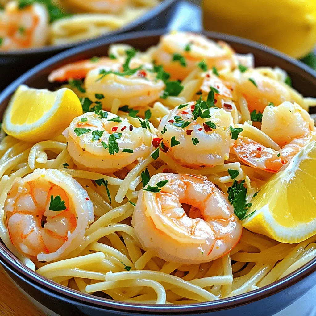 - Garnelen – Auswahl und Vorbereitung Für dieses Gericht wähle mittelgroße Garnelen. Sie sind zart und schnell gar. Die Garnelen sollten geschält und entdarmt sein. So schmecken sie besser. Du kannst frische oder gefrorene Garnelen verwenden. Wenn du gefrorene Garnelen nutzt, taue sie vorher auf. - Butter und Knoblauch für den Geschmack Butter ist der Schlüssel für den reichhaltigen Geschmack. Verwende ungesalzene Butter, um die Kontrolle über den Salzgehalt zu haben. Knoblauch bringt ein tolles Aroma. Hacke ihn fein, um den Geschmack zu intensivieren. Diese beiden Zutaten machen deine Sauce einfach unwiderstehlich. - Gewürze und Kräuter: Rote Pfefferflocken und Petersilie Rote Pfefferflocken fügen einen angenehmen Kick hinzu. Du kannst die Menge nach deinem Geschmack anpassen. Petersilie bringt Frische ins Gericht. Sie sieht nicht nur hübsch aus, sondern schmeckt auch gut. Hacke die Petersilie grob und füge sie am Ende hinzu. Das sind die Hauptzutaten für dein Easy Shrimp Scampi. Du kannst das gesamte Rezept [Full Recipe] nachlesen, um alle Schritte zu sehen. Um die perfekte Pasta für dein Garnelen Scampi zu machen, koche Linguine oder Spaghetti. Nimm einen großen Topf und fülle ihn mit Wasser. Stelle sicher, dass das Wasser stark gesalzen ist. Das Salz hilft, den Geschmack der Pasta zu verbessern. Bring das Wasser zum Kochen und füge die Nudeln hinzu. Koche sie laut Packungsanleitung bis sie al dente sind. Ein wichtiger Tipp ist, 120 ml vom Nudelwasser aufzuheben. Dieses Wasser enthält Stärke und hilft bei der Sauce. Nach dem Kochen gieße die Pasta ab, aber lass das Wasser nicht weg. Die Garnelen sind das Herzstück dieses Gerichts. Du solltest sie in einer großen Pfanne bei mittlerer Hitze anbraten. Zuerst schmelze die Butter. Dann füge den fein gehackten Knoblauch und die roten Pfefferflocken hinzu. Brate sie für etwa eine Minute an, bis sie gut riechen. Verteile die Garnelen gleichmäßig in der Pfanne. Brate sie für 2-3 Minuten auf einer Seite, dann wende sie und brate sie weiter. Achte darauf, dass sie rosa und undurchsichtig werden. Würze sie mit Salz und Pfeffer. Die Sauce macht dein Gericht besonders lecker. Gieße die Hühnerbrühe und den frischen Zitronensaft in die Pfanne. Kratze den Boden der Pfanne ab, damit alle Aromen sich vermischen. Füge den Zitronenabrieb hinzu und lasse die Sauce 1-2 Minuten köcheln. Das Abraten ist wichtig. Es hebt die Aromen und macht die Sauce reichhaltig. Jetzt kannst du die gekochte Pasta in die Pfanne geben. Mische alles gut. Füge nach und nach das reservierte Nudelwasser hinzu, bis die Sauce die gewünschte Konsistenz erreicht. Das ist die Grundlage für dein schmackhaftes Garnelen Scampi. Für das vollständige Rezept, schau dir die [Full Recipe] an. Was tun, wenn die Garnelen zäh werden? Wenn Garnelen zäh werden, liegt es oft an zu langem Kochen. Garnelen brauchen nur 2-3 Minuten pro Seite. Prüfe die Farbe. Sie sollten rosa und undurchsichtig sein. Wenn du sie zu lange brätst, verlieren sie ihren zarten Biss. Die richtige Konsistenz der Sauce finden: Die Sauce sollte leicht und flüssig sein. Wenn sie zu dick wird, füge etwas Nudelwasser hinzu. Das Wasser bringt die Stärke aus der Pasta mit. Das hilft, die Sauce schön cremig zu machen. Effiziente Vorbereitungen für die Zutaten: Bereite zuerst alle Zutaten vor. Schäle die Garnelen und hacke den Knoblauch. So hast du alles griffbereit. Koche die Pasta parallel zur Sauce. Das spart Zeit und du hast alles frisch. Anrichten mit frischer Petersilie und Zitronenscheiben: Garnere dein Gericht mit frischer Petersilie. Das bringt Farbe und Frische. Zitronenscheiben sind nicht nur hübsch, sie geben auch einen tollen Geschmack. Lege sie einfach neben die Pasta. Servieren in warmen Pastaschalen: Um das Gericht warm zu halten, serviere es in warmen Schalen. Das sieht nicht nur gut aus, sondern hält die Pasta auch heiß. So genießen alle dein köstliches Gericht. Für das vollständige Rezept kannst du [Full Recipe] besuchen. {{image_4}} Wenn du Gluten meiden musst, gibt es gute Alternativen. Du kannst glutenfreie Pasta wie Reisnudeln oder Zucchini-Nudeln verwenden. Diese Optionen machen das Gericht leicht und lecker. Für Vegetarier gibt es auch tolle Möglichkeiten. Statt Garnelen kannst du Gemüse wie Brokkoli, Zucchini oder Paprika verwenden. Diese Gemüse bringen Farbe und Geschmack. Um das Gericht spannend zu machen, kannst du mit verschiedenen Kräutern experimentieren. Frischer Basilikum oder Oregano passen gut zu diesem Gericht. Sie bringen neue Aromen und machen die Speise interessant. Wenn du es scharf magst, füge mehr rote Pfefferflocken hinzu. Du kannst auch andere Gewürze wie Paprika oder italienische Gewürzmischungen verwenden. Diese verleihen dem Gericht einen besonderen Kick. Wenn du Garnelen Scampi übrig hast, lagere sie im Kühlschrank. Verwende einen luftdichten Behälter. So bleiben die Aromen frisch. Du kannst die Reste bis zu drei Tage aufbewahren. Achte darauf, die Garnelen nicht länger zu lagern, da sie schnell verderben können. Um die Reste wieder aufzuwärmen, kannst du die Mikrowelle oder die Pfanne nutzen. In der Mikrowelle erhitzt du die Garnelen in 30-Sekunden-Intervallen. Überprüfe die Temperatur, um sicherzustellen, dass sie gleichmäßig warm sind. In der Pfanne erwärmst du sie bei mittlerer Hitze. Füge einen kleinen Schuss Brühe oder Wasser hinzu, um das Austrocknen zu verhindern. So bleiben die Garnelen saftig. Du kannst viele Zutaten im Voraus vorbereiten. Das spart Zeit, wenn du das Gericht machst. Schäle und entdarme die Garnelen am Tag vorher. Du kannst auch den Knoblauch hacken und die Petersilie schneiden. Lagere beides in kleinen Behältern im Kühlschrank. Das Zitronenwasser kannst du ebenfalls vorbereiten. Presse die Zitrone und bewahre den Saft in einem Glas auf. So hast du alles bereit, um schnell zu kochen. Wenn die Pasta gekocht ist, kannst du sie auch im Voraus zubereiten. Kühle sie ab und bewahre sie getrennt auf. Vor dem Servieren kannst du sie einfach wieder erwärmen und mit den Garnelen kombinieren. Die Vorbereitungszeit für Easy Shrimp Scampi beträgt etwa 10 Minuten. Die Kochzeit ist schnell und dauert etwa 20 Minuten. Insgesamt sind es also 30 Minuten für dieses köstliche Gericht. Ja, gefrorene Garnelen sind eine gute Option. Achte darauf, sie zuerst aufzutauen. Du kannst sie über Nacht im Kühlschrank lassen oder sie unter kaltem Wasser auftauen. So bleiben sie frisch und lecker. Garnelen Scampi schmeckt hervorragend mit verschiedenen Beilagen. Hier sind einige Ideen: - Linguine oder Spaghetti - Frisches Baguette zum Dippen - Ein einfacher grüner Salat - Gegrilltes Gemüse für mehr Farbe und Geschmack Ja, Easy Shrimp Scampi kann glutenfrei sein. Verwende glutenfreie Pasta, um das Gericht anzupassen. Achte darauf, dass alle Zutaten, wie die Brühe, ebenfalls glutenfrei sind. So kannst du das Gericht ohne Bedenken genießen. Easy Shrimp Scampi ist einfach und macht viel Freude. Wir haben die besten Zutaten, Tipps und Schritte besprochen. Die Wahl der Garnelen und die Zubereitung der Sauce sind entscheidend. Mit schnellen Tricks sparst du Zeit. Experimentiere mit Varianten, um das Gericht anzupassen. Richtig gelagert bleibt dein Essen frisch. Jetzt bist du bereit, das Gericht selbst zu machen. Viel Spaß beim Kochen und Genießen!