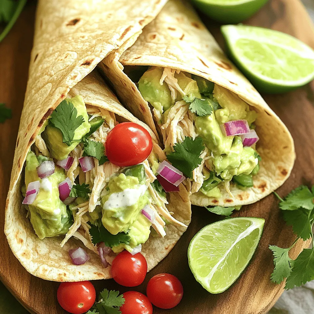 Für die Avocado-Hühnchen-Salat-Wraps benötigst du einige frische Zutaten. Hier sind die Hauptzutaten: - 2 Tassen gekochte Hähnchenbrust, zerrupft - 1 reife Avocado, püriert - 1/2 Tasse griechischer Joghurt - 1 Esslöffel Dijon-Senf - 1/4 Tasse rote Zwiebel, fein gehackt - 1/2 Tasse Kirschtomaten, halbiert - 1/4 Tasse frischer Koriander, gehackt - 1 Esslöffel Limettensaft - Salz und Pfeffer nach Geschmack - 4 große Vollkorn-Tortillas oder Wraps - Blätter Salat für die Füllung Diese Zutaten bilden die Grundlage für das Rezept. Die Kombination aus zartem Hähnchen und cremiger Avocado macht es besonders lecker. Manchmal will ich den Wraps einen extra Kick geben. Hier sind einige Ideen für Gewürze und Füllungen: - Paprika für eine leichte Schärfe - Knoblauchpulver für mehr Geschmack - Jalapeños für die, die es schärfer mögen - Mais für eine süße Note - Schwarze Bohnen für mehr Protein und Ballaststoffe Diese kleinen Extras können den Geschmack deiner Wraps aufpeppen. Experimentiere und finde deine Lieblingskombination! Wenn du eine Avocado kaufst, achte auf diese Tipps, um die beste Auswahl zu treffen: - Wähle eine Avocado, die leicht nachgibt, wenn du sanft drückst. - Achte darauf, dass die Haut keine dunklen Flecken oder Dellen hat. - Eine reife Avocado hat eine dunkle, matte Haut. - Wenn sie zu hart ist, lass sie bei Raumtemperatur reifen. Eine gute Avocado macht den Wrap cremiger und schmackhafter. Nutze diese Tipps, um die perfekte Frucht auszuwählen. Für das vollständige Rezept, schau dir die [Full Recipe] an. Zuerst brauchen wir die Hähnchenbrust. Ich empfehle, bereits gekochte Hähnchenbrust zu verwenden. Du kannst sie leicht zerrupfen. Nimm dann eine reife Avocado und püriere sie. Achte darauf, dass sie schön cremig wird. Diese beiden Zutaten sind die Basis für unseren Wrap. In einer großen Schüssel mischst du nun die zerrupfte Hähnchenbrust mit der pürierten Avocado. Gib auch griechischen Joghurt und Dijon-Senf dazu. Diese Zutaten sorgen für einen tollen Geschmack. Füge dann die fein gehackte rote Zwiebel, die halbierten Kirschtomaten und den frischen Koriander hinzu. Vergiss nicht den Limettensaft und etwas Salz und Pfeffer. Rühre alles vorsichtig um, damit die Tomaten ganz bleiben. Jetzt kommt der spaßige Teil! Nimm eine große Tortilla und lege sie flach auf eine Arbeitsfläche. Platziere ein paar Blätter Salat in die Mitte. Dann nimm eine großzügige Portion von der Avocado-Hühnchen-Salat-Mischung und lege sie auf den Salat. Falte die Seiten der Tortilla nach innen und rolle sie von unten her auf. So bleibt die Füllung sicher drin. Wiederhole das mit den anderen Tortillas. Du kannst die Wraps diagonal halbieren, bevor du sie servierst. Für die vollständigen Details, schau dir das Full Recipe an. Um den perfekten Avocado-Hühnchen-Salat zu machen, sollten Sie frische Zutaten verwenden. Beginnen Sie mit der Avocado. Eine reife Avocado ist weich, aber nicht matschig. Sie sollte leicht nachgeben, wenn Sie sanft drücken. Die Kombination aus Hähnchen und Avocado ist einfach toll. Der Joghurt macht das Ganze cremig und gesund. Fügen Sie Koriander und Limettensaft hinzu für mehr Geschmack. Ein häufiger Fehler ist, die Avocado zu stark zu pürieren. Sie sollte cremig, aber noch stückig sein. Achten Sie darauf, die Tomaten nicht zu zerdrücken, wenn Sie alles vermischen. Das gibt eine schöne Textur. Ein weiterer Fehler ist zu viel Salz. Beginnen Sie mit einer kleinen Menge und passen Sie es an. Schmecken Sie die Mischung ab, bevor Sie die Wraps füllen. Die Anrichtung ist wichtig. Legen Sie die Wraps auf einen großen Teller. Schneiden Sie sie diagonal, um eine schöne Form zu zeigen. Garnieren Sie die Wraps mit frischen Korianderblättern und Limettenschnitzen. Das sieht nicht nur schön aus, sondern gibt auch einen frischen Akzent. Eine ansprechende Präsentation macht das Essen noch mehr Spaß! Für das volle Rezept schauen Sie sich den Abschnitt über die Zubereitung an. {{image_4}} Sie können verschiedene Proteine in Ihren Wraps verwenden. Statt Hähnchen probieren Sie Thunfisch oder Lachs. Beide sorgen für einen besonderen Geschmack. Auch gebratene Garnelen sind eine tolle Wahl. Diese Meerestiere bringen Frische und Leichtigkeit. Für jeden Geschmack ist etwas dabei. Wenn Sie eine vegetarische Option wünschen, nehmen Sie Kichererbsen oder Tofu. Kichererbsen geben eine nahrhafte Basis und sind reich an Ballaststoffen. Tofu kann einen tollen Geschmack annehmen, wenn Sie ihn gut würzen und braten. Sie können auch gebratene Paprika oder Zucchini hinzufügen. Diese Gemüsesorten verleihen den Wraps Textur und Farbe. Es macht Spaß, mit verschiedenen Geschmäckern zu experimentieren. Fügen Sie frische Kräuter wie Basilikum oder Dill hinzu. Diese Kräuter bringen Aromen, die Ihre Wraps beleben. Ein Spritzer Sriracha oder eine andere scharfe Sauce kann ebenfalls aufregend sein. Scharfe Aromen passen sehr gut zu Avocado. Seien Sie kreativ und probieren Sie neue Kombinationen aus. Eine vollständige Anleitung für die Zubereitung finden Sie in der Full Recipe. Um die Avocado-Hühnchen-Salat-Wraps frisch zu halten, bewahren Sie sie in einem luftdichten Behälter auf. Wickeln Sie die Wraps in Frischhaltefolie, um sie noch besser zu schützen. So bleiben sie länger lecker. Im Kühlschrank halten die Wraps etwa zwei bis drei Tage. Achten Sie darauf, sie gut verpackt zu lagern, um das Austrocknen zu verhindern. Wenn Sie die Wraps länger aufbewahren, kann die Avocado braun werden. Das sieht nicht schön aus, schmeckt aber immer noch gut. Wenn Sie die Zutaten für die Wraps einfrieren möchten, ist das eine gute Idee. Sie können das zerrupfte Hähnchen und die pürierte Avocado getrennt einfrieren. So haben Sie immer frische Zutaten bereit. Denken Sie daran, sie gut in Gefrierbeuteln zu verpacken. So vermeiden Sie Frostbrand. Wenn Sie die Zutaten auftauen, verwenden Sie sie innerhalb von 24 Stunden. Um die Wraps gesünder zu machen, füge mehr Gemüse hinzu. Probiere Paprika, Gurken oder Karotten. Sie geben einen bunten Look und mehr Geschmack. Du kannst auch Quinoa oder Bohnen für zusätzliche Nährstoffe verwenden. Diese Zutaten machen die Wraps nahrhafter und sättigender. Ja, die Wraps können im Voraus zubereitet werden. Wickele sie einfach in Frischhaltefolie. Lagere sie dann im Kühlschrank. So bleiben sie frisch bis zur Verwendung. Achte darauf, die Mischung nicht zu lange stehen zu lassen. Sie könnte dann matschig werden. Die besten Beilagen sind frische Salate oder Gemüsesticks. Du kannst auch eine leichte Suppe servieren. Ein Joghurt-Dip passt auch gut dazu. Dies macht das Essen noch leckerer und abwechslungsreicher. Wenn du nach etwas Süßem suchst, sind frische Früchte eine tolle Wahl. Sie ergänzen die Wraps perfekt. Für die vollständige Anleitung und das Rezept, besuche den Abschnitt zur [Full Recipe]. Wir haben die Hauptzutaten und Tipps für leckere Avocado-Hühnchen-Salat-Wraps behandelt. Sie wissen nun, wie Sie die Zutaten auswählen, die Wraps richtig zubereiten und häufige Fehler vermeiden. Nutzen Sie die Ideen für Variationen und Aufbewahrung, um Ihre Wraps frisch und spannend zu halten. Denken Sie daran, kreativ zu sein und verschiedene Kombinationen auszuprobieren. Mit diesen Tipps gelingt Ihnen jeder Wrap und macht Spaß! Genießen Sie Ihr Essen und starten Sie gleich mit der Zubereitung!