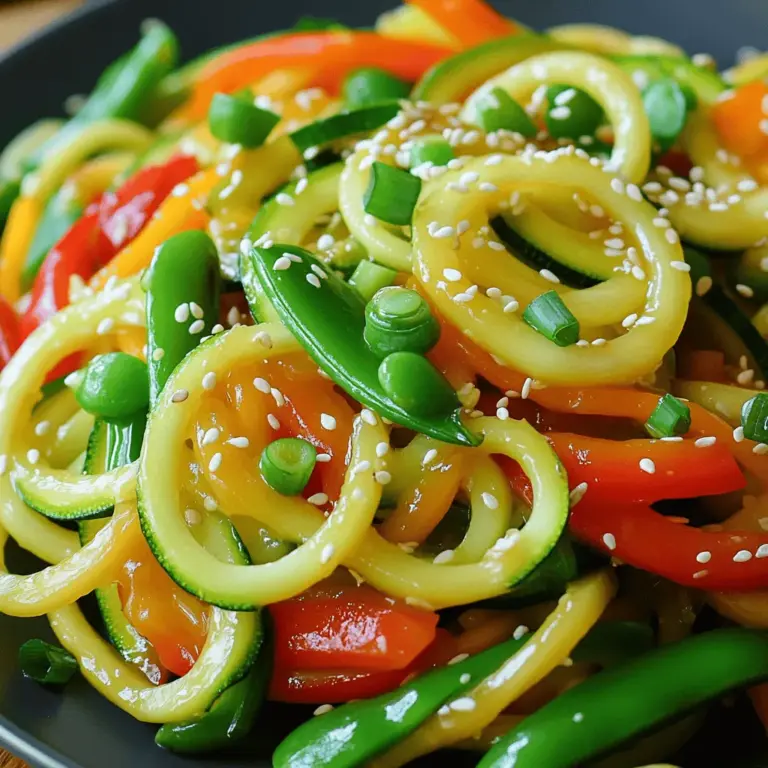 Für unser Zucchini-Nudel-Stir-Fry brauchen wir frische und knackige Zutaten. Hier ist eine Liste der Hauptzutaten: - 3 mittelgroße Zucchini, spiralisiert - 1 Paprika (nach Wahl), in Streifen geschnitten - 1 Tasse Zuckerschoten, geputzt - 1 mittelgroße Karotte, in feine Julienne geschnitten - 2 Knoblauchzehen, fein gehackt - 1 Esslöffel Ingwer, gerieben Diese Zutaten bringen Farbe und Geschmack in unser Gericht. Zucchini-Nudeln sind leicht und gesund. Sie sind die perfekte Basis für viele Aromen. Du kannst auch weiteres Gemüse hinzufügen, um das Gericht noch interessanter zu machen. Hier sind einige Vorschläge: - Brokkoli, in kleine Röschen geschnitten - Pilze, in Scheiben geschnitten - Baby-Mais, in Stücke geschnitten - Spinat, frisch oder gefroren Diese Optionen geben unserem Zucchini-Nudel-Stir-Fry verschiedene Texturen und Geschmäcker. Experimentiere mit deinem Lieblingsgemüse! Die richtigen Gewürze und Saucen machen den Unterschied. Hier sind die besten für unser Gericht: - 1 Esslöffel Sesamöl - 2 Esslöffel Sojasauce (oder Tamari für glutenfreie Variante) - 1 Esslöffel Reisessig - 1 Teelöffel Chilipaste (nach Geschmack anpassen) Diese Zutaten bringen einen herzhaften und würzigen Geschmack. Das Sesamöl gibt ein nussiges Aroma. Du kannst die Saucen auch nach deinem Geschmack anpassen. Probiere die Kombinationen und finde deinen Favoriten! Für das komplette Rezept schaue dir die [Full Recipe] an. Beginnen wir mit den Zutaten. Du brauchst drei mittelgroße Zucchini. Diese Zucchini werden spiralisiert. Nutze einen Spiralschneider oder einen Gemüseschäler. So erhältst du lange, dünne Zoodles. Stelle die Zoodles beiseite. Nun schneide die Paprika in Streifen. Wähle deine Lieblingsfarbe. Eine Tasse Zuckerschoten ist auch wichtig. Diese geben einen tollen Crunch. Schneide die Karotte in feine Julienne. Hacke zwei Knoblauchzehen und reibe einen Esslöffel Ingwer. Diese Zutaten bringen viel Geschmack. Erhitze das Sesamöl in einer großen Pfanne oder einem Wok bei mittlerer Hitze. Wenn das Öl heiß ist, gib den Knoblauch und den Ingwer hinein. Brate sie etwa 30 Sekunden lang. Achte darauf, dass sie nicht anbrennen. Jetzt füge die geschnittene Paprika und die Karotten hinzu. Brate alles für 2-3 Minuten an. Das Gemüse sollte weich, aber noch knackig sein. Dann kommen die Zuckerschoten dazu. Brate sie für weitere 2 Minuten. Das Gemüse bleibt so schön frisch. Jetzt ist es Zeit für die Zucchini-Nudeln. Gib sie in die Pfanne. Gieße die Sojasauce, den Reisessig und die Chilipaste darüber. Mische alles gut. Brate die Zoodles für 2-3 Minuten. Sie sollten zart, aber noch leicht knackig sein. Nehme die Pfanne vom Herd. Probiere die Mischung und passe die Gewürze nach deinem Geschmack an. Serviere das Gericht heiß. Garniere es mit gehackten Frühlingszwiebeln und Sesamkörnern. Für eine schöne Präsentation empfehle ich große, flache Schalen. Füge bunte Gemüsescheiben hinzu. Das sieht nicht nur gut aus, sondern schmeckt auch besser. So bereitest du ein tolles Zucchini-Nudel-Stir-Fry zu. Für die genauen Schritte und Mengen, schaue dir [Full Recipe] an. Um die Zucchini-Nudeln knackig zu halten, ist Timing wichtig. Braten Sie sie nicht zu lange. Fügen Sie die Zoodles erst ganz am Ende hinzu. So bleiben sie frisch und knackig. Ein kurzer Wok-Einsatz genügt. Achten Sie darauf, sie nur 2-3 Minuten zu braten. Experimentieren Sie mit verschiedenen Gemüsesorten. Brokkoli, Pilze oder Spinat bringen neue Aromen. Fügen Sie auch Erdnüsse oder Cashews für Crunch hinzu. Für mehr Protein können Sie Hähnchen, Tofu oder Garnelen einarbeiten. So wird das Gericht noch nahrhafter. Die Hitze spielt eine große Rolle. Verwenden Sie mittlere bis hohe Temperatur. So braten das Gemüse und die Zoodles schnell. Dadurch bleiben sie knackig. Eine heiße Pfanne sorgt dafür, dass das Wasser verdampft. So vermeiden Sie eine matschige Textur. {{image_4}} Sie können viele Proteinquellen in Ihr Zucchini-Nudel-Stir-Fry einfügen. Hähnchenbrust ist eine beliebte Wahl. Schneiden Sie das Hähnchen in kleine Stücke und braten Sie es zuerst an. Garnelen passen auch gut zu Zoodles. Sie kochen schnell und geben einen feinen Geschmack. Tofu ist eine tolle Option für Veganer. Schneiden Sie den Tofu in Würfel und braten Sie ihn knusprig an. Tempeh ist eine weitere leckere Wahl. Es hat einen nussigen Geschmack und viel Protein. Für eine vegetarische Variante können Sie Eier hinzufügen. Schlagen Sie die Eier in die Pfanne, nachdem Sie das Gemüse angebraten haben. Rühren Sie sie gut um, bis sie fest sind. Veganer können stattdessen pflanzlichen Käse verwenden. Das gibt einen cremigen Geschmack, ohne tierische Produkte zu nutzen. Sie können auch verschiedene Gemüse wie Brokkoli oder Auberginen verwenden. Sie bringen verschiedene Texturen und Aromen in Ihr Gericht. Die Chilipaste ist sehr wichtig für den Geschmack Ihres Stir-Frys. Sie können die Schärfe nach Belieben anpassen. Wenn Sie es schärfer mögen, fügen Sie mehr Chilipaste hinzu. Für eine mildere Variante nutzen Sie weniger oder gar keine Chilipaste. Stattdessen können Sie süße Sojasauce verwenden, die auch gut schmeckt. Experimentieren Sie mit verschiedenen Arten von Chilipaste. Einige sind fruchtiger, während andere mehr rauchigen Geschmack haben. So finden Sie die perfekte Balance für Ihr Gericht. Für das vollständige Rezept schauen Sie sich die [Full Recipe] an. Um die frischen Aromen der Zucchini-Nudeln zu bewahren, lagern Sie Reste in einem luftdichten Behälter. Stellen Sie sicher, dass der Behälter gut verschlossen ist, um die Feuchtigkeit zu halten. Die Reste können bis zu drei Tage im Kühlschrank bleiben. Vermeiden Sie es, sie bei Raumtemperatur stehen zu lassen, da sie schnell verderben können. Beim Aufwärmen ist es wichtig, die Zucchini-Nudeln nicht zu lange zu kochen. Ich empfehle, sie in einer Pfanne bei mittlerer Hitze kurz zu erwärmen. Fügen Sie einen Spritzer Wasser oder etwas Öl hinzu, um ein Festkleben zu verhindern. Rühren Sie die Nudeln vorsichtig um, bis sie warm sind. Dies hilft, die Zoodles knackig zu halten. Verwenden Sie übrig gebliebenes Gemüse für neue Gerichte. Sie können die Reste in Omelettes oder Frittatas mischen. Auch in einem Wrap oder als Beilage zu Reisgerichten sind sie lecker. Es gibt viele Möglichkeiten, Reste kreativ zu nutzen und Abfall zu vermeiden. Experimentieren Sie, um neue Geschmäcker zu entdecken! Die Zubereitung des Zucchini-Nudel-Stir-Fry dauert insgesamt nur 15 Minuten. In diesen Minuten bereiten Sie die Zutaten vor und kochen das Gericht. Die Vorbereitungszeit beträgt etwa 10 Minuten. Das Kochen selbst dauert nur 5 Minuten. Diese schnelle Zubereitungszeit macht das Gericht perfekt für einen geschäftigen Wochentag. Ja, Sie können Zucchini-Nudeln im Voraus vorbereiten. Spiralisierten Sie die Zucchini und bewahren Sie sie in einem luftdichten Behälter im Kühlschrank auf. So bleiben sie frisch und knackig für bis zu zwei Tage. Verwenden Sie die Zoodles direkt aus dem Kühlschrank, wenn Sie bereit sind zu kochen. Sie können verschiedene Beilagen zum Zucchini-Nudel-Stir-Fry servieren. Einige gute Optionen sind: - Gekochter Reis oder Quinoa - Gedämpftes Gemüse wie Brokkoli oder Blumenkohl - Ein frischer Salat mit leichtem Dressing - Gegrilltes Hähnchen oder Tofu für mehr Protein Diese Beilagen ergänzen das Gericht und machen es noch schmackhafter. Zusammenfassend haben wir die besten Zutaten für ein leckeres Zucchini-Nudel-Stir-Fry erkundet. Ich habe euch Schritt für Schritt durch die Zubereitung geführt. Mit vielen Tipps habe ich euch gezeigt, wie ihr die Nudeln knackig haltet und verschiedene Variationen ausprobiert. Denkt daran, die Reste richtig zu lagern und kreativ damit umzugehen. Ein gesundes Gericht macht Spaß! Jetzt könnt ihr euch an euren eigenen Zucchini-Nudel-Stir-Fry wagen und ihn genießen. Viel Spaß beim Kochen!