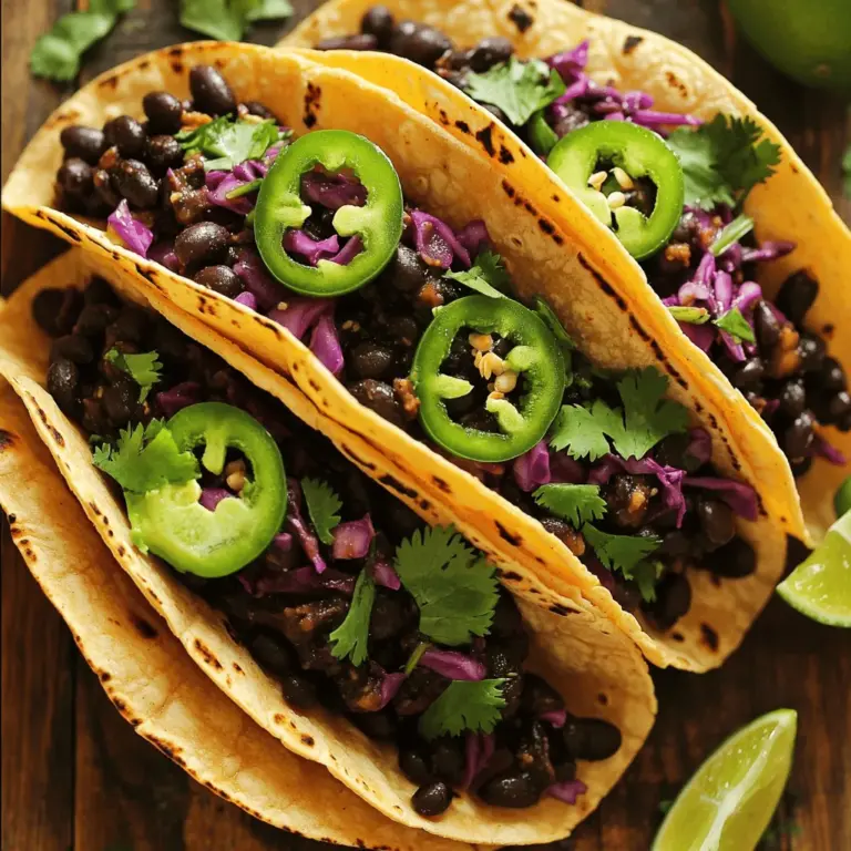- 1 Dose schwarze Bohnen (425 g) - 8 kleine Maistortillas - 1 reife Avocado - 1 Tasse Rotkohl - 1/2 Tasse frischer Koriander Die Hauptzutaten sind einfach zu finden. Die schwarzen Bohnen sind der Star. Sie sind gesund und lecker. Maistortillas sind perfekt für Tacos. Avocados geben eine cremige Note. Rotkohl sorgt für einen knusprigen Biss. Der frische Koriander bringt Geschmack. - 1 Esslöffel Olivenöl - 1 Teelöffel gemahlener Kreuzkümmel - 1 Teelöffel geräuchertes Paprikapulver - 1/2 Teelöffel Cayennepfeffer Die Gewürze machen die Tacos besonders. Olivenöl bringt Geschmack und hilft beim Braten. Kreuzkümmel gibt einen warmen, erdigen Ton. Geräuchertes Paprikapulver fügt Tiefe hinzu. Cayennepfeffer gibt den Tacos die Schärfe. Du kannst die Menge anpassen, je nach deinem Geschmack. - 1 kleine Zwiebel - 2 Knoblauchzehen - 1 Jalapeño - Salz und Pfeffer nach Geschmack - Limettenviertel zum Servieren Die Zwiebel und der Knoblauch bringen Aroma. Die Jalapeño fügt eine angenehme Schärfe hinzu. Salz und Pfeffer sind wichtig für den Geschmack. Limettenviertel sind perfekt zum Träufeln. Sie bringen Frische in die Tacos. Für das vollständige Rezept schau dir die [Full Recipe] an. Zuerst wasche ich die Zwiebel, den Knoblauch und die Jalapeño. Ich schneide die Zwiebel in kleine Stücke. Dann hacke ich den Knoblauch. Für die Jalapeño entferne ich die Kerne und schneide sie klein. Die schwarzen Bohnen spüle ich in einem Sieb ab. Danach lasse ich sie gut abtropfen. Ich erhitze einen Esslöffel Olivenöl in einer mittelgroßen Pfanne. Sobald das Öl heiß ist, gebe ich die Zwiebel hinein. Ich brate sie für etwa drei bis vier Minuten, bis sie weich wird. Dann füge ich den gehackten Knoblauch und die Jalapeño-Stücke hinzu. Ich koche alles für ein bis zwei Minuten. Jetzt kommen die Bohnen in die Pfanne. Ich füge Kreuzkümmel, Paprikapulver, Cayennepfeffer, Salz und Pfeffer hinzu. Mit einer Gabel zerdrücke ich einige Bohnen leicht. Ich lasse die Mischung fünf Minuten köcheln, bis sie heiß ist. In einer anderen Pfanne erwärme ich die Maistortillas. Ich erhitze jede Tortilla für etwa 30 Sekunden auf jeder Seite. Wenn sie warm und biegsam sind, nehme ich sie heraus. Ich gebe einen Löffel der Bohnenmischung auf jede Tortilla. Dann garniere ich die Tacos mit Avocadoscheiben, Rotkohl und frischem Koriander. Limettenviertel serviere ich dazu, damit jeder nach Belieben darüber träufeln kann. Für das vollständige Rezept besuche bitte die Seite mit der vollständigen Anleitung. Um die Tacos schärfer zu machen, kannst du die Menge an Cayennepfeffer anpassen. Beginne mit einer kleinen Menge und taste dich nach oben. So findest du den perfekten Schärfegrad für deinen Geschmack. Ein anderer guter Trick ist das Hinzufügen von frischem Chili. Du kannst Jalapeños oder andere scharfe Chilis verwenden. Diese geben den Tacos noch mehr Geschmack und Würze. Die Art, wie du die Tortillas zubereitest, ist wichtig. Du kannst sie einfach nur erwärmen oder rösten. Das Rösten bringt einen tollen Geschmack und eine knusprige Textur. Ich empfehle, frische Tortillas zu verwenden. Sie sind weicher und schmecken besser. Du kannst sie in der Pfanne leicht anwärmen, damit sie biegsam und lecker bleiben. Das Aussehen der Tacos ist wichtig! Richte die Tacos auf bunten Tellern an. Ein schöner Teller macht das Essen noch mehr Spaß. Du kannst auch Extras als Beilage servieren. Limettenviertel, frischer Koriander oder Salsa sehen toll aus und schmecken gut dazu. So wird jede Mahlzeit zu einem kleinen Fest! {{image_4}} Für eine vegane Variante der Spicy Black Bean Tacos kannst du Kürbis oder Süßkartoffeln integrieren. Diese Gemüsesorten bringen eine süße Note und sind sehr nahrhaft. Wenn du keinen Schafkäse willst, verwende einfach pflanzlichen Käse. So bleibt der Geschmack frisch und lecker. Wenn du mehr Protein möchtest, füge Hähnchen oder Rindfleisch hinzu. Diese Fleischsorten geben den Tacos einen herzhaften Biss. Alternativ kannst du Tofu als Fleischalternative nutzen. Tofu nimmt die Aromen gut auf und ist eine tolle, gesunde Option. Serviere die Tacos mit Salsa oder Guacamole. Diese Beilagen bringen frische Aromen und machen die Tacos noch köstlicher. Zusätzliche Salate als Beilagen passen auch gut. Ein einfacher grüner Salat kann einen tollen Kontrast bieten. Experimentiere mit verschiedenen Kombinationen, um deine perfekten Tacos zu finden! - Aufbewahrung im Kühlschrank: Die Bohnenfüllung bleibt bis zu drei Tage frisch. Fülle sie in einen luftdichten Behälter. Achte darauf, sie gut abzudecken, damit sie nicht austrocknet. - Gefrieroptionen für die Bohnenmischung: Du kannst die Füllung auch einfrieren. Teile sie in Portionen auf und lege sie in Gefrierbeutel. So hast du immer einen schnellen Snack bereit. - Frischhalten von Tortillas: Bewahre Tortillas in ihrer originalen Verpackung oder in einem luftdichten Behälter auf. So bleiben sie weich und frisch. - Tipps zum Einfrieren: Um Tortillas einzufrieren, lege ein Stück Backpapier zwischen jede Tortilla. So kleben sie nicht zusammen. Sie halten bis zu drei Monate im Gefrierfach. - Maximaler Zeitraum im Kühlschrank: Die bereits gefüllten Tacos sind bis zu zwei Tage haltbar. Lagere sie in einem luftdichten Behälter. - Beste Möglichkeiten zur Wiedererwärmung: Erhitze die Tacos in einer Pfanne bei mittlerer Hitze. So bleiben die Tortillas knusprig. Du kannst auch die Mikrowelle nutzen, aber die Tortillas könnten weich werden. Die Zubereitung und das Kochen der Spicy Black Bean Tacos dauert insgesamt 25 Minuten. Die Vorbereitungszeit beträgt nur 10 Minuten. So kannst du schnell eine leckere Mahlzeit zubereiten. Du kannst die Bohnen mit einer Gabel zerdrücken und die Tortillas einfach erwärmen, während du die Füllung kochst. So sparst du Zeit und erhältst ein köstliches Gericht! Ja, du kannst die Bohnen selbst kochen! Verwende dazu getrocknete schwarze Bohnen. Weiche die Bohnen über Nacht in Wasser ein. Am nächsten Tag koche sie in frischem Wasser für etwa 1 bis 1,5 Stunden. Prüfe gelegentlich, ob sie weich sind. Nach dem Kochen kannst du die Bohnen wie in unserem Rezept verwenden. Dies gibt dir einen frischen Geschmack und mehr Kontrolle über die Zutaten. Um die Tacos glutenfrei zu machen, verwende glutenfreie Tortillas. Diese findest du in vielen Supermärkten. Achte darauf, dass die Tortillas aus Mais oder Reis bestehen. So kannst du die Tacos ohne Gluten genießen. Es ist wichtig, die Verpackung zu überprüfen, um sicherzustellen, dass sie wirklich glutenfrei sind. Zu Spicy Black Bean Tacos passen erfrischende Getränke gut. Probiere ein leichtes Bier oder einen Margarita-Cocktail. Auch Limonade mit einem Spritzer Limette passt perfekt. Wenn du etwas ohne Alkohol möchtest, ist sprudelndes Wasser mit Limette eine gute Wahl. Diese Getränke ergänzen die würzigen Aromen der Tacos wunderbar! Für das vollständige Rezept, schau dir die [Full Recipe] an. Die Zutaten für die Spicy Black Bean Tacos sind einfach und lecker. Wir haben schwarze Bohnen, frisches Gemüse, Gewürze und Tortillas verwendet. Ich habe erklärt, wie man die Füllung zubereitet und die Tacos anrichtet. Tipps zur Schärfe und Lagerung machen das Ganze einfacher. Diese Tacos sind anpassbar: vegan, proteinreich oder mit Beilagen. Experimentiere mit verschiedenen Zutaten, um dein perfektes Taco-Erlebnis zu finden. Frische und Geschmack machen diesen Genuss aus. Mach einige Tacos und teile sie mit Freunden!
