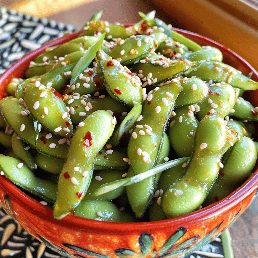 Um pikante Knoblauch-Edamame zuzubereiten, brauchst du folgende Zutaten: - 2 Tassen Edamame in Schoten, gefroren oder frisch - 3 Esslöffel Olivenöl - 4 Knoblauchzehen, fein gehackt - 1 Teelöffel rote Pfefferflocken (nach Geschmack anpassen) - 1 Esslöffel Sojasauce - 1 Esslöffel Sesamöl - 1 Esslöffel Zitronensaft - Meersalz nach Geschmack - Geröstete Sesamsamen zur Garnierung - Fein geschnittene Frühlingszwiebeln zur Garnierung Diese Zutaten sind einfach zu finden und machen das Gericht besonders schmackhaft. Wenn du die besten Zutaten auswählst, achte auf Frische und Qualität. Wähle frische Edamame, wenn du sie findest. Sie haben einen besseren Geschmack. Wenn du gefrorenes Edamame nimmst, achte darauf, dass es keine zusätzlichen Zutaten hat. Der Knoblauch sollte fest und frei von grünen Sprossen sein. Hochwertiges Olivenöl macht einen großen Unterschied. Es bringt den Geschmack hervor. Die roten Pfefferflocken sollten frisch sein, um den besten Geschmack zu erhalten. Für Olivenöl empfehle ich Marken wie Bertolli oder Colavita. Diese sind weit verbreitet und von guter Qualität. Für Sojasauce sind Kikkoman und Yamasa gute Optionen. Sie bieten einen reichen Geschmack, der perfekt zu Edamame passt. Wenn du Sesamöl suchst, wähle Marken wie Kadoya oder Spectrum. Diese haben einen tiefen, nussigen Geschmack. Für die besten Frühlingszwiebeln, kaufe sie am besten frisch vom Markt. Verwende diese Tipps, um dein Gericht noch besser zu machen. Für das vollständige Rezept, siehe [Full Recipe]. Zuerst bereite das Edamame vor. Wenn du gefrorenes Edamame verwendest, koche es nach den Anweisungen auf der Packung. Es sollte weich, aber nicht matschig sein. Wenn du frisches Edamame hast, koche es in einem Topf mit Salzwasser. Lass es etwa fünf Minuten kochen. Danach abgießen und beiseite stellen. Jetzt ist dein Edamame bereit. Erhitze in einer großen Pfanne das Olivenöl auf mittlerer Hitze. Warte, bis das Öl schön schimmert. Das zeigt dir, dass das Öl heiß genug ist. Reduziere dann die Hitze auf mittel-niedrig. Füge den fein gehackten Knoblauch und die roten Pfefferflocken hinzu. Brate alles für ein bis zwei Minuten an. Der Knoblauch sollte duften, aber achte darauf, dass er nicht braun wird. Das gibt deinem Gericht Geschmack. Gib jetzt das vorbereitete Edamame in die Pfanne. Rühre alles gut um, sodass das Edamame mit dem Knoblauchöl bedeckt ist. Jetzt füge die Sojasauce und das Sesamöl hinzu. Mische alles gründlich. Lass es zwei bis drei Minuten weiterkochen. So verbinden sich die Aromen gut. Zum Schluss nimm die Pfanne vom Herd und träufle etwas Zitronensaft darüber. Rühre alles noch einmal um. Jetzt ist dein pikantes Knoblauch-Edamame bereit. Garniere es mit Meersalz, gerösteten Sesamsamen und fein geschnittenen Frühlingszwiebeln. Für das vollständige Rezept schau dir die [Full Recipe] an. Ein häufiger Fehler ist, den Knoblauch zu lange zu braten. Er wird schnell bitter. Achte darauf, die Hitze niedrig zu halten. So bleibt der Geschmack frisch und lecker. Ein weiterer Fehler ist, die Edamame nicht genug zu würzen. Diese Bohnen sind von Natur aus mild. Daher ist es wichtig, sie gut zu salzen und mit Sojasauce zu versehen. Um die beste Konsistenz zu erreichen, koche die Edamame nur so lange, bis sie zart sind. Sie sollten noch etwas Biss haben. Wenn du die Aromen mischst, lasse sie nicht zu lange kochen. So bleiben die Edamame knackig und die Aromen frisch. Experimentiere mit der Menge der roten Pfefferflocken. Du kannst sie anpassen, um die Schärfe zu erhöhen oder zu verringern. Für eine ansprechende Präsentation serviere die Edamame in einer großen Schüssel. Streue die gerösteten Sesamsamen darüber. Das gibt einen schönen Kontrast. Verziere das Gericht auch mit fein geschnittenen Frühlingszwiebeln. Das sorgt für Farbe und Frische. Du kannst die Edamame als Snack oder Vorspeise genießen. Sie sehen immer toll aus und schmecken noch besser! {{image_4}} Wenn du etwas anderes ausprobieren willst, gibt es viele tolle Optionen. Du kannst Ingwer hinzufügen, um eine frische Note zu bekommen. Auch Limettensaft passt gut. Für mehr Schärfe verwende frische Chilischoten. Du kannst sogar Erdnüsse oder Cashews für einen Crunch dazugeben. Das Rezept ist schon vegan und glutenfrei, was super ist! Achte darauf, Sojasauce zu wählen, die glutenfrei ist. Tamari ist eine gute Wahl. Du kannst auch Kokosaminos verwenden, wenn du den Salzgehalt reduzieren willst. Die pikanten Knoblauch-Edamame sind perfekt für viele Anlässe. Serviere sie als Snack bei einem Filmabend. Sie sind auch toll für Partys oder als Beilage zu asiatischen Gerichte. Du kannst sie in kleinen Schalen anrichten, damit jeder einfach zugreifen kann. Wenn du Gäste hast, garniere sie hübsch mit Sesamsamen und Frühlingszwiebeln. So wirken sie noch einladender. Um die pikanten Knoblauch-Edamame frisch zu halten, lege sie in einen luftdichten Behälter. Stelle sicher, dass die Edamame abgekühlt sind, bevor du sie lagerst. Du kannst sie auch in einem Gefrierbeutel aufbewahren. Drücke die Luft vor dem Verschließen heraus, um Gefrierbrand zu vermeiden. Diese Methode hält die Edamame bis zu einer Woche im Kühlschrank. Um die Edamame aufzuwärmen, erwärme sie in einer Pfanne bei mittlerer Hitze. Füge einen Spritzer Olivenöl hinzu, um die Aromen zu beleben. Rühre sie gut um, damit sie gleichmäßig warm werden. Du kannst sie auch in der Mikrowelle aufwärmen. Stelle sicher, dass du sie in einem mikrowellengeeigneten Behälter mit einem Deckel erhitzt. Dies hilft, die Feuchtigkeit zu bewahren. Die Edamame bleiben im Kühlschrank etwa 3 bis 5 Tage frisch. Wenn du sie nicht innerhalb dieser Zeit isst, friere sie ein. Achte darauf, die Edamame in Portionen zu teilen, bevor du sie einfrierst. So kannst du nur die Menge auftauen, die du wirklich brauchst. Dies hilft, die Frische und den Geschmack zu bewahren. Die Zubereitung von Edamame dauert etwa 10 bis 20 Minuten. Wenn du gefrorenes Edamame verwendest, koche es nach den Anweisungen auf der Packung. Frisches Edamame benötigt etwa 5 Minuten im Salzwasser. Danach brate es mit Knoblauch und Gewürzen für 5 bis 10 Minuten in der Pfanne. Ja, gefrorenes Edamame ist perfekt für dieses Rezept. Es ist leicht zu finden und spart Zeit. Achte darauf, es vor der Zubereitung zu kochen. Das macht es zart und lecker. Pikante Knoblauch-Edamame sind vielseitig. Sie passen gut zu Reisgerichten, Sushi oder Salaten. Du kannst sie auch als Snack zu einem kühlen Getränk genießen. Sie sind ein echter Hit bei jeder Party oder beim Filmabend. Wir haben die besten Zutaten für pikante Knoblauch-Edamame erkundet. Du weißt jetzt, wie man sie auswählt und zubereitet. Die Schritt-für-Schritt-Anleitung macht es einfach. Wir haben dir auch wertvolle Tipps zur Konsistenz und Präsentation gegeben. Variationen und Aufbewahrungshinweise helfen dir, kreativ zu werden. Denke daran, frische Zutaten zu verwenden. Experimentiere mit Aromen und genieße die Vielfalt. So wird jedes Gericht ein Treffer, egal zu welchem Anlass. Du bist bereit, köstliche Edamame zu machen!