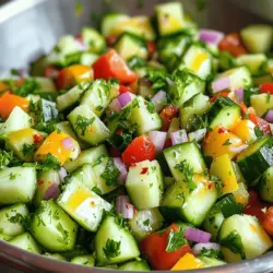 Für den Gurken-Tomaten-Salat brauche ich frische und knackige Zutaten. Hier ist, was ich benutze: - 2 mittelgroße Gurken, gewürfelt - 3 reife Tomaten, gewürfelt - 1 kleine rote Zwiebel, fein gehackt - 1 Paprika (nach Wahl), gewürfelt - 1/4 Tasse frischer Petersilie, gehackt - 2 Esslöffel Zitronensaft - 2 Esslöffel Olivenöl - 1 Teelöffel Honig oder Agavensirup - Salz und Pfeffer nach Geschmack - Eine Prise rote Chiliflocken (optional für etwas Schärfe) Diese Zutaten machen den Salat frisch und voller Geschmack. Ich achte immer auf frische Zutaten. Hier sind einige Tipps: - Gurken: Wählen Sie feste Gurken ohne Druckstellen. Sie sollten glänzend und knackig sein. - Tomaten: Reife Tomaten haben eine tiefe Farbe und duften gut. Vermeiden Sie grüne Stellen. - Zwiebeln: Nehmen Sie feste Zwiebeln ohne braune Flecken. Sie sollten scharf im Geruch sein. - Paprika: Suchen Sie nach leuchtenden, glatten Paprika. Sie sollten keine Falten haben. - Kräuter: Frische Kräuter sollten grün und nicht welkt sein. Sie geben dem Salat mehr Aroma. Wenn Sie diese Tipps befolgen, gelingt der Salat sicher. Manchmal habe ich keine frischen Kräuter. Hier sind einige Alternativen: - Trockenkräuter: Verwenden Sie getrocknete Kräuter wie Oregano oder Basilikum. Sie sind leicht zu finden und halten lange. - Kräuterpaste: Eine kleine Menge Kräuterpaste kann ebenfalls gut schmecken. Achten Sie auf die Menge, da sie stark ist. - Kräuteröl: Ein gutes Kräuteröl kann dem Salat Geschmack geben. Es ist eine schnelle und einfache Lösung. Diese Alternativen können helfen, den Salat trotzdem lecker zu machen. Für das Rezept schauen Sie sich die [Full Recipe] an. Die Vorbereitungszeit für diesen Gurken-Tomaten-Salat liegt bei 15 Minuten. Die gesamte Zubereitung dauert 25 Minuten. In dieser kurzen Zeit kannst du einen frischen und leckeren Salat zaubern. 1. Zuerst würfelst du die Gurken und die Tomaten in kleine Stücke. 2. Dann hackst du die rote Zwiebel fein. 3. Wenn du möchtest, kannst du auch eine Paprika nach Wahl würfeln. 4. Gib alle gewürfelten Zutaten in eine große Schüssel. 5. Füge die frisch gehackte Petersilie hinzu und rühre vorsichtig um. 6. In einer kleinen Schüssel mischst du den Zitronensaft, das Olivenöl, den Honig (oder Agavensirup), Salz und Pfeffer. 7. Verquirle alles gut, bis die Mischung gleichmäßig aussieht. 8. Gieße das Dressing über die Salatmischung und mische sanft. 9. Wenn du etwas Schärfe magst, streue rote Chiliflocken darüber. 10. Lass den Salat etwa 10 Minuten ruhen, damit die Aromen sich verbinden. 11. Serviere den Salat kalt oder bei Zimmertemperatur. Wenn du den Salat servierst, platziere ihn auf einem großen Teller. Du kannst ihn mit zusätzlichen Petersilienblättern garnieren. Ein paar Zitronenscheiben daneben machen den Salat frisch und einladend. Für das beste Geschmackserlebnis ist es wichtig, den Salat nicht zu lange stehen zu lassen. So bleibt er knackig und lecker. Du findest die vollständige Anleitung in der [Full Recipe]. Ein gutes Dressing macht den Salat besonders. Für dein Gurken-Tomaten-Salat empfehle ich eine Mischung aus Zitronensaft und Olivenöl. Dies gibt eine frische Note. Du kannst auch Honig oder Agavensirup hinzufügen. Das macht das Dressing süßlich. Für mehr Geschmack füge Senf oder Joghurt hinzu. Diese Zutaten bringen eine neue Dimension in dein Rezept. Um den besten Geschmack zu erzielen, lasse den Salat etwas ruhen. Zehn Minuten sind ideal. So können sich die Aromen verbinden. Wenn du den Salat im Kühlschrank lagerst, hole ihn eine halbe Stunde vorher heraus. Dadurch kommt der Geschmack besser zur Geltung. Ein kalter Salat ist erfrischend, besonders an warmen Tagen. Das Anrichten ist wichtig, um den Salat einladend zu machen. Verwende einen großen Teller für eine schöne Präsentation. Lege die Zutaten großzügig darauf. Du kannst frische Petersilie oder Zitronenscheiben zur Garnitur benutzen. Diese sorgen für Farbe und Frische. Denke daran, den Salat nicht zu überladen. Weniger ist manchmal mehr. Die Tipps hier machen deinen Gurken-Tomaten-Salat zu einem visuellen und geschmacklichen Genuss. Für die vollständige Anleitung schaue dir das [Full Recipe] an. {{image_4}} Der griechische Gurken-Tomaten-Salat ist ein Klassiker. Du kannst ihn mit Feta-Käse und Kalamata-Oliven verfeinern. Diese Zutaten bringen einen salzigen und herzhaften Geschmack. Verwende frischen Oregano für die richtige Note. Mische alles zusammen und genieße diesen mediterranen Genuss. Der italienische Gurken-Tomaten-Salat hat seine eigene Note. Füge Mozzarella-Kugeln und frisches Basilikum hinzu. Ein Spritzer Balsamico-Essig macht ihn besonders lecker. Diese Kombination hebt den Geschmack des Salats hervor. Er wird zum perfekten Begleiter für Pasta oder Grillgerichte. Sei kreativ mit deinem Salat! Du kannst Avocado oder schwarze Bohnen hinzufügen. Diese Zutaten geben deinem Salat mehr Textur und Geschmack. Auch Früchte wie Mango oder Ananas passen gut dazu. Experimentiere mit verschiedenen Dressings, wie Joghurtdressing oder Tahini. So bleibt dein Gurken-Tomaten-Salat immer spannend und frisch. Für die vollständige Anleitung kannst du das Rezept [Full Recipe] nutzen. Um den Gurken-Tomaten-Salat frisch zu halten, verwende einen luftdichten Behälter. Stelle sicher, dass der Salat nicht mit Luft in Kontakt kommt. Wenn möglich, lagere das Dressing separat. Mische es erst kurz vor dem Servieren. So bleibt die Textur der Zutaten knackig. Der Salat hält im Kühlschrank etwa 2 bis 3 Tage. Nach dieser Zeit verlieren die Zutaten ihren frischen Biss. Gurken können wässrig werden, was die Qualität beeinträchtigt. Überprüfe den Salat regelmäßig auf Veränderungen in Geruch oder Aussehen. Wenn du Reste hast, gibt es viele kreative Wege, sie zu nutzen. Füge den Salat zu einem Wrap hinzu oder verwende ihn als Belag für Sandwiches. Du kannst ihn auch in eine Suppe einrühren. Eine weitere Idee ist, ihn als Beilage zu gebratenem Fisch oder Hähnchen zu servieren. So macht das Essen Spaß und du vermeidest Abfall! Gurken-Tomaten-Salat hält sich gut im Kühlschrank. Du kannst ihn bis zu drei Tage aufbewahren. Stelle sicher, dass du ihn in einem luftdichten Behälter lagerst. Nach ein paar Tagen kann der Salat jedoch weich werden. Das ist normal, da die Gurken Wasser abgeben. Um die Frische zu erhalten, iss ihn am besten innerhalb von zwei Tagen. Ja, du kannst andere Gemüsesorten hinzufügen! Möhren, Radieschen oder Paprika passen gut. Experimentiere mit verschiedenen Farben und Texturen. Zucchini oder Avocado sind auch tolle Optionen. Achte darauf, dass die neuen Zutaten gut gewaschen und klein geschnitten sind. So bleibt der Salat knackig und frisch. Ja, dieser Salat ist ideal für Diäten. Er ist kalorienarm und voller Vitamine. Die frischen Zutaten geben dir Energie, ohne viele Kalorien zu enthalten. Du kannst das Olivenöl reduzieren, wenn du noch weniger Kalorien möchtest. Dieser Salat ist auch glutenfrei und vegan. Das macht ihn zu einer großartigen Wahl für viele Essgewohnheiten. Für das vollständige Rezept, schau dir die Erfrischender Gurken-Tomaten-Genuss Anleitung an! Zusammenfassend haben wir die besten Zutaten für einen köstlichen Gurken-Tomaten-Salat besprochen. Ich habe Tipps zur Auswahl frischer Zutaten gegeben und Alternativen zu Kräutern vorgestellt. Ihre Zubereitung kann einfach sein, mit klaren Schritten und wichtigen Tipps. Kombinieren Sie verschiedene Dressings und lernen Sie, den Salat perfekt zu temperieren. Vergessen Sie nicht, kreative Variationen auszuprobieren. Richtig gelagert hält der Salat länger. Ihre Fragen zu Lagerung und Diäten sind nun beantwortet. Kochen macht Spaß und gesunde Ernährung ist wichtig. Genießen Sie Ihren Salat!