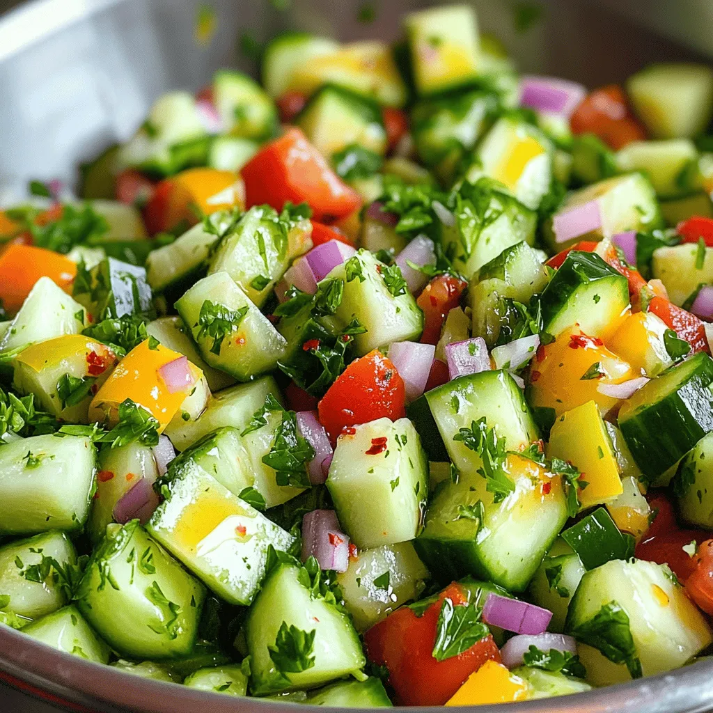 Für den Gurken-Tomaten-Salat brauche ich frische und knackige Zutaten. Hier ist, was ich benutze: - 2 mittelgroße Gurken, gewürfelt - 3 reife Tomaten, gewürfelt - 1 kleine rote Zwiebel, fein gehackt - 1 Paprika (nach Wahl), gewürfelt - 1/4 Tasse frischer Petersilie, gehackt - 2 Esslöffel Zitronensaft - 2 Esslöffel Olivenöl - 1 Teelöffel Honig oder Agavensirup - Salz und Pfeffer nach Geschmack - Eine Prise rote Chiliflocken (optional für etwas Schärfe) Diese Zutaten machen den Salat frisch und voller Geschmack. Ich achte immer auf frische Zutaten. Hier sind einige Tipps: - Gurken: Wählen Sie feste Gurken ohne Druckstellen. Sie sollten glänzend und knackig sein. - Tomaten: Reife Tomaten haben eine tiefe Farbe und duften gut. Vermeiden Sie grüne Stellen. - Zwiebeln: Nehmen Sie feste Zwiebeln ohne braune Flecken. Sie sollten scharf im Geruch sein. - Paprika: Suchen Sie nach leuchtenden, glatten Paprika. Sie sollten keine Falten haben. - Kräuter: Frische Kräuter sollten grün und nicht welkt sein. Sie geben dem Salat mehr Aroma. Wenn Sie diese Tipps befolgen, gelingt der Salat sicher. Manchmal habe ich keine frischen Kräuter. Hier sind einige Alternativen: - Trockenkräuter: Verwenden Sie getrocknete Kräuter wie Oregano oder Basilikum. Sie sind leicht zu finden und halten lange. - Kräuterpaste: Eine kleine Menge Kräuterpaste kann ebenfalls gut schmecken. Achten Sie auf die Menge, da sie stark ist. - Kräuteröl: Ein gutes Kräuteröl kann dem Salat Geschmack geben. Es ist eine schnelle und einfache Lösung. Diese Alternativen können helfen, den Salat trotzdem lecker zu machen. Für das Rezept schauen Sie sich die [Full Recipe] an. Die Vorbereitungszeit für diesen Gurken-Tomaten-Salat liegt bei 15 Minuten. Die gesamte Zubereitung dauert 25 Minuten. In dieser kurzen Zeit kannst du einen frischen und leckeren Salat zaubern. 1. Zuerst würfelst du die Gurken und die Tomaten in kleine Stücke. 2. Dann hackst du die rote Zwiebel fein. 3. Wenn du möchtest, kannst du auch eine Paprika nach Wahl würfeln. 4. Gib alle gewürfelten Zutaten in eine große Schüssel. 5. Füge die frisch gehackte Petersilie hinzu und rühre vorsichtig um. 6. In einer kleinen Schüssel mischst du den Zitronensaft, das Olivenöl, den Honig (oder Agavensirup), Salz und Pfeffer. 7. Verquirle alles gut, bis die Mischung gleichmäßig aussieht. 8. Gieße das Dressing über die Salatmischung und mische sanft. 9. Wenn du etwas Schärfe magst, streue rote Chiliflocken darüber. 10. Lass den Salat etwa 10 Minuten ruhen, damit die Aromen sich verbinden. 11. Serviere den Salat kalt oder bei Zimmertemperatur. Wenn du den Salat servierst, platziere ihn auf einem großen Teller. Du kannst ihn mit zusätzlichen Petersilienblättern garnieren. Ein paar Zitronenscheiben daneben machen den Salat frisch und einladend. Für das beste Geschmackserlebnis ist es wichtig, den Salat nicht zu lange stehen zu lassen. So bleibt er knackig und lecker. Du findest die vollständige Anleitung in der [Full Recipe]. Ein gutes Dressing macht den Salat besonders. Für dein Gurken-Tomaten-Salat empfehle ich eine Mischung aus Zitronensaft und Olivenöl. Dies gibt eine frische Note. Du kannst auch Honig oder Agavensirup hinzufügen. Das macht das Dressing süßlich. Für mehr Geschmack füge Senf oder Joghurt hinzu. Diese Zutaten bringen eine neue Dimension in dein Rezept. Um den besten Geschmack zu erzielen, lasse den Salat etwas ruhen. Zehn Minuten sind ideal. So können sich die Aromen verbinden. Wenn du den Salat im Kühlschrank lagerst, hole ihn eine halbe Stunde vorher heraus. Dadurch kommt der Geschmack besser zur Geltung. Ein kalter Salat ist erfrischend, besonders an warmen Tagen. Das Anrichten ist wichtig, um den Salat einladend zu machen. Verwende einen großen Teller für eine schöne Präsentation. Lege die Zutaten großzügig darauf. Du kannst frische Petersilie oder Zitronenscheiben zur Garnitur benutzen. Diese sorgen für Farbe und Frische. Denke daran, den Salat nicht zu überladen. Weniger ist manchmal mehr. Die Tipps hier machen deinen Gurken-Tomaten-Salat zu einem visuellen und geschmacklichen Genuss. Für die vollständige Anleitung schaue dir das [Full Recipe] an. {{image_4}} Der griechische Gurken-Tomaten-Salat ist ein Klassiker. Du kannst ihn mit Feta-Käse und Kalamata-Oliven verfeinern. Diese Zutaten bringen einen salzigen und herzhaften Geschmack. Verwende frischen Oregano für die richtige Note. Mische alles zusammen und genieße diesen mediterranen Genuss. Der italienische Gurken-Tomaten-Salat hat seine eigene Note. Füge Mozzarella-Kugeln und frisches Basilikum hinzu. Ein Spritzer Balsamico-Essig macht ihn besonders lecker. Diese Kombination hebt den Geschmack des Salats hervor. Er wird zum perfekten Begleiter für Pasta oder Grillgerichte. Sei kreativ mit deinem Salat! Du kannst Avocado oder schwarze Bohnen hinzufügen. Diese Zutaten geben deinem Salat mehr Textur und Geschmack. Auch Früchte wie Mango oder Ananas passen gut dazu. Experimentiere mit verschiedenen Dressings, wie Joghurtdressing oder Tahini. So bleibt dein Gurken-Tomaten-Salat immer spannend und frisch. Für die vollständige Anleitung kannst du das Rezept [Full Recipe] nutzen. Um den Gurken-Tomaten-Salat frisch zu halten, verwende einen luftdichten Behälter. Stelle sicher, dass der Salat nicht mit Luft in Kontakt kommt. Wenn möglich, lagere das Dressing separat. Mische es erst kurz vor dem Servieren. So bleibt die Textur der Zutaten knackig. Der Salat hält im Kühlschrank etwa 2 bis 3 Tage. Nach dieser Zeit verlieren die Zutaten ihren frischen Biss. Gurken können wässrig werden, was die Qualität beeinträchtigt. Überprüfe den Salat regelmäßig auf Veränderungen in Geruch oder Aussehen. Wenn du Reste hast, gibt es viele kreative Wege, sie zu nutzen. Füge den Salat zu einem Wrap hinzu oder verwende ihn als Belag für Sandwiches. Du kannst ihn auch in eine Suppe einrühren. Eine weitere Idee ist, ihn als Beilage zu gebratenem Fisch oder Hähnchen zu servieren. So macht das Essen Spaß und du vermeidest Abfall! Gurken-Tomaten-Salat hält sich gut im Kühlschrank. Du kannst ihn bis zu drei Tage aufbewahren. Stelle sicher, dass du ihn in einem luftdichten Behälter lagerst. Nach ein paar Tagen kann der Salat jedoch weich werden. Das ist normal, da die Gurken Wasser abgeben. Um die Frische zu erhalten, iss ihn am besten innerhalb von zwei Tagen. Ja, du kannst andere Gemüsesorten hinzufügen! Möhren, Radieschen oder Paprika passen gut. Experimentiere mit verschiedenen Farben und Texturen. Zucchini oder Avocado sind auch tolle Optionen. Achte darauf, dass die neuen Zutaten gut gewaschen und klein geschnitten sind. So bleibt der Salat knackig und frisch. Ja, dieser Salat ist ideal für Diäten. Er ist kalorienarm und voller Vitamine. Die frischen Zutaten geben dir Energie, ohne viele Kalorien zu enthalten. Du kannst das Olivenöl reduzieren, wenn du noch weniger Kalorien möchtest. Dieser Salat ist auch glutenfrei und vegan. Das macht ihn zu einer großartigen Wahl für viele Essgewohnheiten. Für das vollständige Rezept, schau dir die Erfrischender Gurken-Tomaten-Genuss Anleitung an! Zusammenfassend haben wir die besten Zutaten für einen köstlichen Gurken-Tomaten-Salat besprochen. Ich habe Tipps zur Auswahl frischer Zutaten gegeben und Alternativen zu Kräutern vorgestellt. Ihre Zubereitung kann einfach sein, mit klaren Schritten und wichtigen Tipps. Kombinieren Sie verschiedene Dressings und lernen Sie, den Salat perfekt zu temperieren. Vergessen Sie nicht, kreative Variationen auszuprobieren. Richtig gelagert hält der Salat länger. Ihre Fragen zu Lagerung und Diäten sind nun beantwortet. Kochen macht Spaß und gesunde Ernährung ist wichtig. Genießen Sie Ihren Salat!