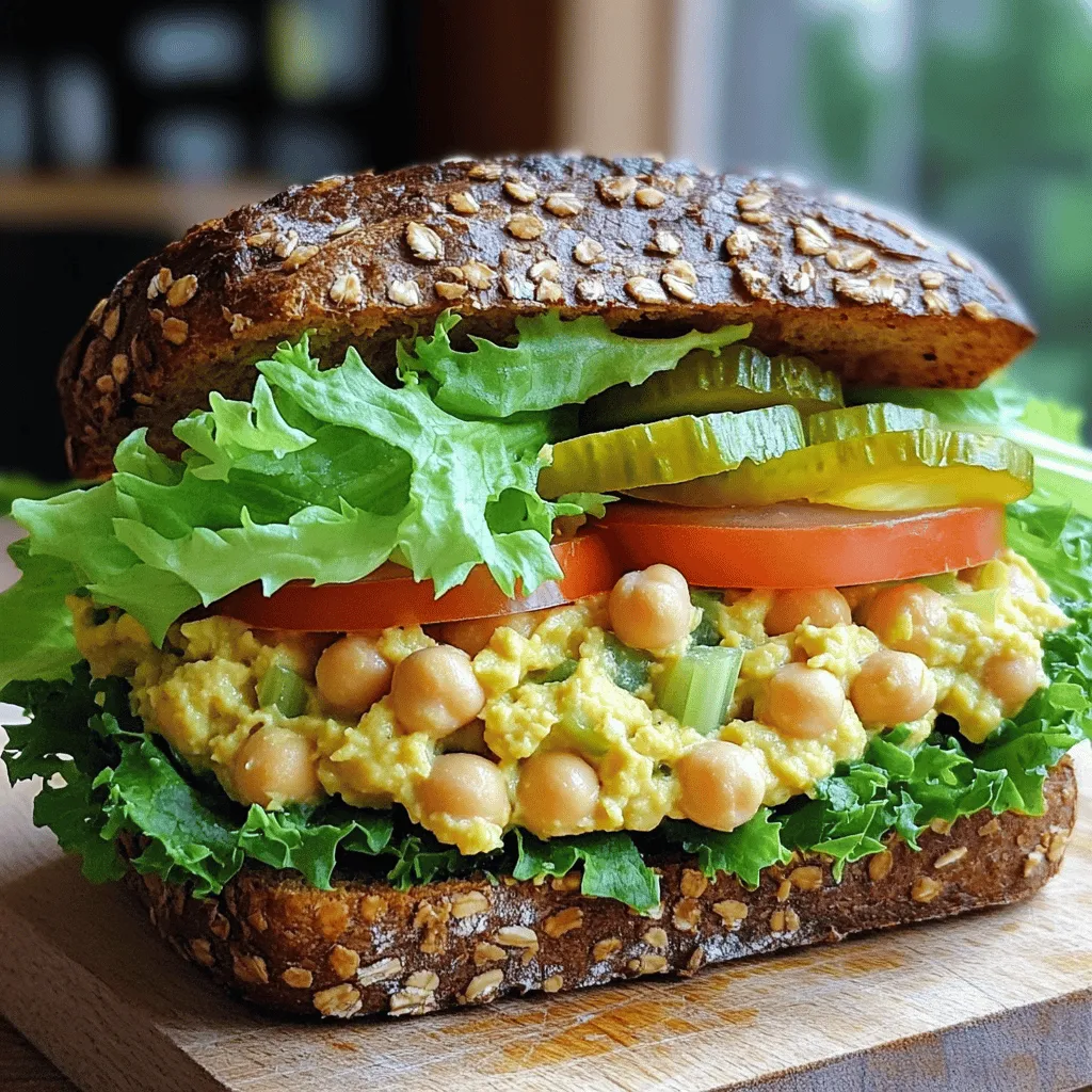 Für das perfekte Kichererbsensalat-Sandwich brauchst du folgende Zutaten: - 1 Dose (425 g) Kichererbsen, abgetropft und abgespült - 60 ml Mayonnaise (oder vegane Mayo) - 15 ml Dijon-Senf - 15 ml Zitronensaft - 1 kleine rote Zwiebel, fein gehackt - 125 g Sellerie, fein gehackt - 60 g Gewürzgurken, gehackt - 5 g Knoblauchpulver - Salz und Pfeffer nach Geschmack - 4 Scheiben Vollkorn- oder Sauerteigbrot - Blattsalat, zum Servieren - Tomatenscheiben, zum Garnieren Diese Zutaten geben deinem Sandwich einen frischen und knackigen Geschmack. Die Kichererbsen bieten eine tolle Basis. Sie sind eine hervorragende Proteinquelle und machen satt. Wenn du etwas anderes ausprobieren möchtest, hier sind ein paar Ideen: - Avocado anstelle von Mayonnaise für eine cremige Textur. - Paprika oder Karotten für extra Crunch und Farbe. - Frische Kräuter wie Petersilie oder Dill für mehr Geschmack. Diese Alternativen geben deinem Sandwich einen neuen Twist. Du kannst kreativ sein und verschiedene Geschmäcker testen. Die Wahl der richtigen Zutaten ist wichtig. Kichererbsen sind nicht nur nahrhaft, sie sind auch vielseitig. Sie enthalten Ballaststoffe und Vitamine. Mayonnaise sorgt für Cremigkeit, während Senf einen kleinen Kick gibt. Rote Zwiebeln fügen einen süßen und scharfen Geschmack hinzu. Sellerie bringt Knackigkeit, und Gewürzgurken sorgen für eine angenehme Säure. Diese Kombination macht das Sandwich lecker und gesund. Wenn du frische Zutaten wählst, schmeckt dein Sandwich noch besser. Achte darauf, alles gut abzuspülen und frisch zu verwenden. Das macht den Unterschied! Für das komplette Rezept, schau dir das Kichererbsen-Genuss-Sandwich an. Zuerst öffne ich die Dose Kichererbsen. Ich lasse sie abtropfen und spüle sie gut ab. Das sorgt für einen frischen Geschmack. Dann gebe ich die Kichererbsen in eine große Rührschüssel. Mit einer Gabel oder einem Kartoffelstampfer zerdrücke ich die Kichererbsen leicht. Ich lasse einige ganze Kichererbsen für die Textur. Jetzt füge ich die Mayonnaise, den Dijon-Senf und den Zitronensaft hinzu. Diese Zutaten machen den Salat cremig und würzig. Ich schneide die rote Zwiebel, den Sellerie und die Gewürzgurken fein und gebe sie in die Schüssel. Dann streue ich das Knoblauchpulver und würze mit Salz und Pfeffer. Ich rühre alles gut um, bis die Mischung gleichmäßig aussieht. Für das Sandwich nehme ich zwei Scheiben Brot. Ich röste sie leicht, wenn ich einen knusprigen Biss wünsche. Dann verteile ich eine großzügige Menge der Kichererbsenmischung auf die gerösteten Brotscheiben. Ich lege frische Blätter von Blattsalat und einige Tomatenscheiben darauf. Ich setze die anderen beiden Brotscheiben oben drauf, um das Sandwich zu bilden. Ich schneide die Sandwiches in der Mitte durch. So sieht es appetitlicher aus. Ich serviere sie auf einem schönen Teller. Man kann das Sandwich mit einer zusätzlichen Tomatenscheibe und einem Blatt frischen Salat garnieren. So wird das Sandwich nicht nur lecker, sondern sieht auch toll aus. Wer mag, kann die Sandwiches für eine Stunde kühl stellen und sie dann genießen. Ein häufiger Fehler ist das Übermixen der Kichererbsen. Wenn Sie die Kichererbsen zu stark zerdrücken, wird der Salat matschig. Achten Sie darauf, einige ganze Kichererbsen für die Textur zu lassen. Ein weiterer Fehler ist das Vergessen der Gewürze. Salz und Pfeffer heben die Aromen hervor. Probieren Sie die Mischung, bevor Sie sie auf das Brot legen. So stellen Sie sicher, dass der Geschmack gut ist. Die ideale Konsistenz des Kichererbsensalates ist cremig, aber nicht flüssig. Verwenden Sie die richtige Menge Mayonnaise, um dies zu erreichen. Zu viel Mayo macht es schwer. Eine kleine Menge Zitronensaft bringt Frische und hilft, die Konsistenz zu halten. Vergessen Sie nicht, die anderen Zutaten fein zu hacken. Das sorgt für eine gleichmäßige Verteilung und ein tolles Mundgefühl. Wählen Sie frische Zutaten für den besten Geschmack. Frischer Sellerie und Zwiebeln geben einen schönen Crunch. Wenn möglich, verwenden Sie Bio-Zutaten. Sie schmecken oft besser und sind gesünder. Experimentieren Sie mit verschiedenen Kräutern. Petersilie oder Dill können dem Salat eine neue Note geben. Für eine spannende Wendung fügen Sie etwas Avocado hinzu. Das macht den Salat cremiger und nahrhafter. Für das vollständige Rezept, schauen Sie sich das Kichererbsen-Genuss-Sandwich an. {{image_4}} Wenn du ein veganes Kichererbsensalat-Sandwich machst, ist es einfach. Ersetze die Mayonnaise durch vegane Mayo. Diese hat den gleichen cremigen Geschmack. Du kannst auch Avocado verwenden. Sie gibt dem Sandwich eine tolle Textur und gesunde Fette. Um das Sandwich interessanter zu machen, füge weitere Zutaten hinzu. Paprika oder Karotten geben Crunch. Frische Kräuter wie Petersilie oder Dill bringen Frische. Eine Prise Kreuzkümmel kann einen tollen Geschmack hinzufügen. Experimentiere mit verschiedenen Kombinationen, um deinen perfekten Mix zu finden. Wenn du glutenfrei bist, gibt es viele Brotalternativen. Schau nach glutenfreiem Brot im Geschäft oder mache dein eigenes. Viele Rezepte verwenden Mandelmehl oder Kokosmehl. Diese sind lecker und gesund. Du kannst auch Salatblätter als Brot verwenden. Das macht das Sandwich frisch und leicht. Für das vollständige Rezept besuche den Abschnitt "Kichererbsen-Genuss-Sandwich". Um deinen Kichererbsensalat frisch zu halten, lagere ihn in einem luftdichten Behälter. Stelle sicher, dass der Behälter gut verschlossen ist, um das Austrocknen zu verhindern. Ein Kühlschrank ist der beste Ort, um die Mischung kühl und frisch zu halten. Vermeide direkte Sonneneinstrahlung, da dies die Zutaten schnell verderben kann. Im Kühlschrank hält sich der Kichererbsensalat bis zu drei Tage. Ich empfehle, ihn in den ersten zwei Tagen zu essen, um den besten Geschmack zu genießen. Nach drei Tagen kann die Textur und der Geschmack beeinträchtigt sein. Achte darauf, vor dem Verzehr auf Geruch oder Verfärbungen zu prüfen. Du kannst den Kichererbsensalat auch einfrieren, um ihn länger haltbar zu machen. Fülle ihn in einen gefrierfesten Behälter und lasse etwas Platz für die Ausdehnung. So bleibt die Mischung bis zu drei Monate frisch. Um ihn wieder aufzutauen, lege ihn einfach über Nacht in den Kühlschrank. Rühre ihn gut um, bevor du ihn servierst. So wird er wieder gleichmäßig und lecker. Für das vollständige Rezept, schau dir das Kichererbsen-Genuss-Sandwich an. Das Sandwich bleibt frisch für etwa eine Stunde bei Raumtemperatur. Wenn Sie es im Kühlschrank aufbewahren, bleibt es bis zu zwei Tage gut. Achten Sie darauf, es in einem luftdichten Behälter zu lagern. So bleibt das Brot knusprig und der Kichererbsensalat bleibt frisch. Ja, Sie können Kichererbsen selbst kochen. Beginnen Sie mit getrockneten Kichererbsen. Weichen Sie sie für mehrere Stunden oder über Nacht in Wasser ein. Kochen Sie sie dann in frischem Wasser für etwa 1 bis 2 Stunden, bis sie weich sind. Dies gibt Ihnen eine bessere Textur und mehr Geschmack. Gute Beilagen sind frischer Salat, Gemüsesticks oder eine fruchtige Salsa. Auch ein Stück Obst passt gut dazu. Diese Beilagen ergänzen den Kichererbsensalat und machen die Mahlzeit ausgewogen und lecker. Das Kichererbsen-Sandwich ist einfach zuzubereiten. Wir haben die Haupt- und Alternativzutaten besprochen. Sie können den Kichererbsensalat anpassen, um verschiedene Geschmäcker zu treffen. Ich gab Tipps, um häufige Fehler zu vermeiden und die beste Konsistenz zu erreichen. Zudem haben wir Variationen und Lagerungshinweise erörtert. Experimentieren Sie mit neuen Zutaten und genießen Sie Ihr Sandwich frisch. Es ist lecker, gesund und vielseitig. Verpassen Sie nicht die Chance, es heute auszuprobieren!