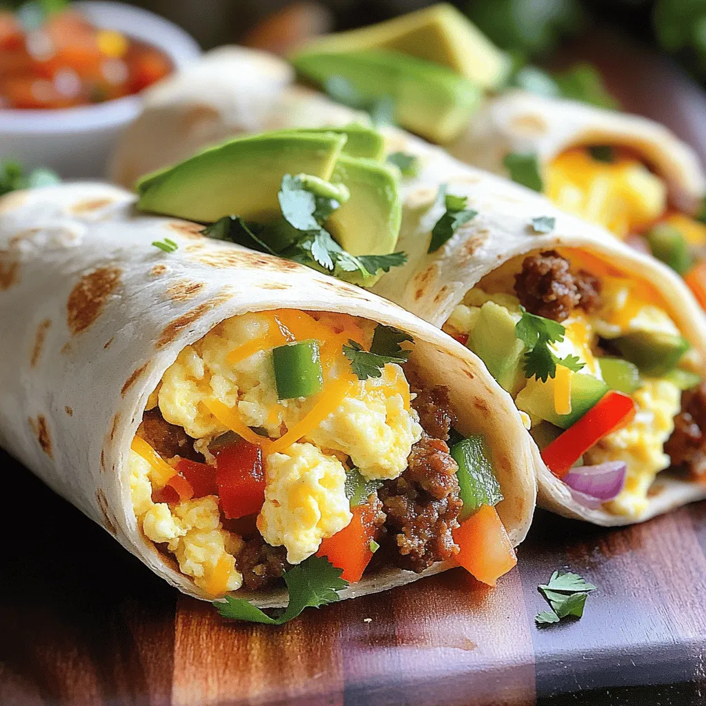 Für meine beladenen Frühstücksburritos brauche ich einige wichtige Zutaten. Diese Zutaten sorgen für Geschmack und Fülle. Hier sind die Hauptzutaten: - 4 große Tortillas aus Weizenmehl - 6 große Eier - 1 Tasse gekochte und zerbröselte Chorizo (oder Putenwurst für eine leichtere Option) - 1 mittelgroße Paprika, gewürfelt (jede Farbe nach Wahl) - 1 kleine rote Zwiebel, gewürfelt - 1 Tasse geriebener Cheddar-Käse - 1 Tasse Babyspinat - 1 Avocado, in Scheiben geschnitten - 1 Esslöffel Olivenöl - Salz und Pfeffer nach Geschmack - 1 Esslöffel Salsa (plus mehr zum Servieren) - Frischer Koriander, gehackt (zum Garnieren) Diese Zutaten machen das Frühstück reichhaltig. Sie bieten viel Protein und Vitamine. Wenn du eine spezielle Diät hast, kannst du die Burritos anpassen. Für eine vegetarische Option lasse die Chorizo weg. Ersetze sie durch schwarze Bohnen oder mehr Gemüse. Du hast viele Möglichkeiten! Für glutenfreie Burritos wähle glutenfreie Tortillas. Achte darauf, dass auch die anderen Zutaten glutenfrei sind. Frische Zutaten sind der Schlüssel zu leckeren Burritos. Hier sind einige Tipps: - Wähle bunte Paprika. Sie sind süß und knackig. - Kaufe Eier von freilaufenden Hühnern. Sie schmecken besser. - Achte auf die Avocado. Sie sollte weich, aber nicht überreif sein. - Frischer Spinat sollte grün und knackig sein. Vermeide gelbe Blätter. Wenn du frische Zutaten nutzt, wird dein Frühstück noch besser! Für die vollständige Zubereitung kannst du das Rezept hier finden: [Full Recipe]. Zuerst bereiten wir alle Zutaten vor. Das macht das Kochen einfacher. Schneide die Paprika und die Zwiebel in kleine Stücke. Zerbrösele die Chorizo, wenn du sie nicht schon hast. Lege alles bereit, bevor du anfängst. So sparst du Zeit beim Kochen und es macht mehr Spaß. Jetzt kommt der spannende Teil. Erhitze das Olivenöl in einer Pfanne. Füge die Zwiebel und die Paprika hinzu. Brate sie 3-4 Minuten lang an, bis sie weich sind. Danach gib die Chorizo dazu und rühre alles gut um. Lass es 2 Minuten weiter braten. Schlage die Eier in eine Schüssel und verquirle sie mit etwas Salz und Pfeffer. Gieße die Eier in die Pfanne. Rühre ständig, bis die Eier gerade fest sind. Mische den Babyspinat unter und koche ihn etwa 1 Minute lang, bis er zusammenfällt. Nimm die Pfanne vom Herd und rühre den Esslöffel Salsa unter. Jetzt ist es Zeit, die Burritos zu füllen. Lege eine Tortilla auf eine flache Fläche. Gib die Eier-Chorizo-Mischung in die Mitte. Streue etwas Cheddar-Käse und einige Avocadoscheiben darauf. Klappe die Seiten der Tortilla ein und rolle sie von unten nach oben. So bleibt die Füllung schön drin. Erhitze die Pfanne wieder und lege die Burritos mit der Naht nach unten hinein. Brate sie 2-3 Minuten lang, bis sie knusprig sind. Schneide die Burritos in der Mitte durch und serviere sie mit frischem Koriander und extra Salsa. Für das gesamte Rezept kannst du die [Full Recipe] besuchen. Um die besten Burritos zu machen, achte auf die Füllung. Die Mischung aus Eiern, Gewürzen und Chorizo muss gut gewürzt sein. So schmecken die Burritos viel besser. Erhitze das Olivenöl gut, bevor du die Zwiebeln und Paprika hinzufügst. Das sorgt für einen schönen, goldenen Farbton. Wenn du die Burritos grillst, werden sie knusprig und lecker. Wickel sie fest ein, damit sie nicht auseinanderfallen. Wenn du Chorizo nicht magst, gibt es viele Alternativen. Putenwurst hat weniger Fett und ist leichter. Du kannst auch Tofu oder schwarze Bohnen für eine vegetarische Option verwenden. Das sorgt für einen guten Geschmack und bleibt gesund. Experimentiere mit verschiedenen Zutaten, wie Räucherlachs oder Gemüse, um neue Aromen zu entdecken. Gute Beilagen machen das Essen noch besser. Salsa passt gut zu den Burritos. Frische Guacamole oder saure Sahne sind auch tolle Optionen. Serviere die Burritos mit frischem Koriander. Das bringt Farbe und Geschmack. Du kannst auch einen kleinen Salat dazu machen. Erfrischende Zutaten wie Tomaten und Gurken sind perfekt. Diese Beilagen machen dein Frühstück noch leckerer. {{image_4}} Vegetarische Frühstücksburritos sind einfach und lecker. Sie bieten viele Möglichkeiten. Du kannst die Chorizo durch schwarze Bohnen oder Tofu ersetzen. Füge geschnittene Pilze und Zucchini hinzu. Dies gibt mehr Geschmack und Textur. Verwende verschiedene Käsesorten wie Feta oder Gouda. So hast du eine spannende Mischung. Wenn du mehr Protein willst, wähle Hähnchen oder Rindfleisch. Gekochtes Hähnchen passt gut zu Eiern. Du kannst auch gewürztes Rindfleisch verwenden. Brate das Fleisch zuerst mit Zwiebeln an. Das gibt einen tollen Geschmack. Füge frische Kräuter wie Petersilie hinzu, um den Burrito aufzupeppen. Fusion-Burritos bringen neue Geschmäcker in dein Frühstück. Probiere asiatische Ingredienzen wie Kimchi oder Sojasauce. Mische in die Füllung ein wenig Sriracha für Schärfe. Du kannst auch indische Gewürze wie Garam Masala nutzen. Das macht den Burrito spannend und anders. Diese Variationen sind perfekt, um kreativ zu sein. Schau dir das Full Recipe an, um mehr über die Grundzutaten zu erfahren und neue Ideen zu finden. Um Ihre beladenen Frühstücksburritos frisch zu halten, wickeln Sie sie fest in Folie. Legen Sie die eingewickelten Burritos in einen luftdichten Behälter. So bleibt die Feuchtigkeit drin und die Burritos bleiben lecker. Beim Wiederaufwärmen gibt es zwei einfache Methoden. Die erste ist die Mikrowelle. Wickeln Sie den Burrito in ein feuchtes Papiertuch. So wird er warm und bleibt nicht trocken. Die zweite Methode ist die Pfanne. Erhitzen Sie die Pfanne auf mittlerer Hitze und legen Sie den Burrito hinein. Drehen Sie ihn nach ein paar Minuten um, bis er schön knusprig ist. Im Kühlschrank halten sich die Burritos etwa drei bis vier Tage. Wenn Sie sie länger aufbewahren möchten, frieren Sie sie ein. Im Gefrierschrank sind sie bis zu drei Monate haltbar. Lassen Sie sie vor dem Essen im Kühlschrank auftauen. Für das beste Ergebnis, erwärmen Sie sie nach dem Auftauen. So genießen Sie die volle Frische und den Geschmack. Beladene Frühstücksburritos enthalten etwa 500 bis 600 Kalorien pro Portion. Der Kaloriengehalt kann variieren, je nachdem, welche Zutaten Sie verwenden. Wenn Sie weniger Käse oder Chorizo nehmen, sinkt die Kalorienzahl. Auch die Größe der Tortilla beeinflusst die Gesamtanzahl. Um mehr Klarheit zu bekommen, schauen Sie sich die [Full Recipe] an, die Ihnen genauere Informationen gibt. Ja, Sie können die Burritos im Voraus zubereiten. Wickeln Sie die Burritos gut in Folie oder in einen luftdichten Behälter. Sie bleiben so frisch und lecker. Lagern Sie sie im Kühlschrank für bis zu drei Tage. Für eine längere Lagerung frieren Sie sie ein. So haben Sie immer ein schnelles Frühstück bereit. Der beste Weg, um Burritos aufzuwärmen, ist die Pfanne oder die Mikrowelle. In der Pfanne können Sie die Burritos bei niedriger Hitze erwärmen. So bleiben sie knusprig. In der Mikrowelle dauert es etwa 1–2 Minuten. Wickeln Sie sie in ein feuchtes Papiertuch. Dies hält sie saftig. Achten Sie darauf, sie nicht zu lange zu erwärmen, damit sie nicht trocken werden. Beladene Frühstücksburritos sind vielseitig und lecker. Wir haben die Hauptzutaten, Anpassungen für spezielle Diäten und Tipps für frische Zutaten behandelt. Die Schritt-für-Schritt-Anleitung half Ihnen, diese Burritos einfach zuzubereiten. Unsere Tipps zeigten, wie Sie perfekte Burritos machen und geeignete Beilagen auswählen. Erfahrungen mit verschiedenen Variationen bereichern Ihr Frühstück. Lassen Sie die Burritos richtig lageren, damit sie länger frisch bleiben. Nutzen Sie die FAQs für weitere wichtige Infos. Probieren Sie es aus und genießen Sie Ihr Frühstück!