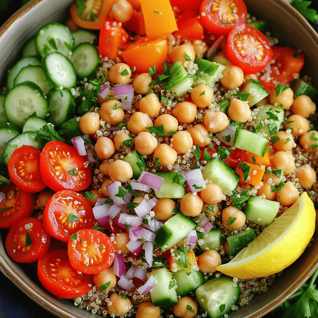 Für einen leckeren veganen Quinoa-Salat brauchst du folgende Zutaten: - 1 Tasse Quinoa, gründlich gewaschen - 2 Tassen Gemüsebrühe oder Wasser - 1 Tasse Kirschtomaten, halbiert - 1 Tasse Gurke, gewürfelt - 1 Paprika (nach Wahl), gewürfelt - 1 Tasse Kichererbsen aus der Dose, gut gewaschen und abgetropft - 1/4 rote Zwiebel, fein gehackt - 1/4 Tasse frische Petersilie, gehackt - 1/4 Tasse Olivenöl - 2 Esslöffel Zitronensaft - 1 Teelöffel Ahornsirup - Salz und Pfeffer nach Geschmack Jede Zutat hat ihre eigenen Nährstoffe. Quinoa ist eine großartige Proteinquelle und enthält viele Ballaststoffe. Kichererbsen liefern zusätzliches Protein und gesunde Fette. Tomaten sind reich an Antioxidantien, die gut für die Haut sind. Gurken haben viel Wasser und helfen, dich hydratisiert zu halten. Paprika ist voll von Vitaminen, besonders Vitamin C. Rote Zwiebeln bringen Geschmack und sind gut für das Herz. Petersilie ist nicht nur lecker, sondern hat auch viele Vitamine und Mineralien. Wähle frische Zutaten für deinen Salat. Achte darauf, dass die Quinoa keine kleinen Steine hat. Gemüse sollte fest und knackig sein. Die Tomaten sollten rot und saftig aussehen. Gurken sollten glatt sein, ohne weiche Stellen. Kichererbsen aus der Dose sind praktisch, aber achte auf die Qualität. Frische Petersilie sollte grün und lebendig sein. Wenn du beim Einkauf auf die Frische achtest, wird dein Salat noch besser! Für das vollständige Rezept klicke auf [Full Recipe]. Beginne mit einer Tasse Quinoa. Wasche sie gründlich in kaltem Wasser. Das hilft, Bitterstoffe zu entfernen. Gib die gewaschene Quinoa in einen mittelgroßen Topf. Füge zwei Tassen Gemüsebrühe oder Wasser hinzu. Setze den Topf auf mittlere bis hohe Hitze. Bringe die Mischung zum Kochen. Wenn sie kocht, reduziere die Hitze und decke den Topf ab. Lass die Quinoa etwa 15 Minuten köcheln, bis sie fluffig ist. Danach nimm den Topf vom Herd und lass die Quinoa etwas abkühlen. In einer großen Schüssel mische die frischen Zutaten. Nimm eine Tasse halbierte Kirschtomaten. Füge eine Tasse gewürfelte Gurke dazu. Wähle eine Paprika nach Wahl und würfle sie ebenfalls. Dann nimm eine Tasse Kichererbsen aus der Dose. Diese sollten gut gewaschen und abgetropft sein. Füge auch eine viertel rote Zwiebel, fein gehackt, und eine viertel Tasse frische Petersilie, gehackt, hinzu. Vermenge alles gut, sodass die Farben leuchten. In einer kleinen Schüssel whiskiere das Dressing. Nimm eine viertel Tasse Olivenöl. Füge zwei Esslöffel Zitronensaft und einen Teelöffel Ahornsirup hinzu. Würze mit Salz und Pfeffer nach Geschmack. Mische alles gut, bis es eine schöne, glatte Mischung ergibt. Sobald die Quinoa abgekühlt ist, gib sie zur Gemüsemischung. Dann träufle das Dressing gleichmäßig darüber. Vermenge alles vorsichtig. Schmecke den Salat ab und passe die Würze nach Belieben an. Wenn du mehr Geschmack willst, füge mehr Salz oder Zitronensaft hinzu. Für das vollständige Rezept, schau dir den lebendigen veganen Quinoa-Salat an. Ein häufiger Fehler ist, die Quinoa nicht gründlich zu waschen. Dies kann zu einem bitteren Geschmack führen. Achte darauf, die Quinoa unter kaltem Wasser zu spülen. Ein weiterer Fehler ist, die Flüssigkeit nicht richtig zu messen. Zu viel oder zu wenig Flüssigkeit kann die Konsistenz der Quinoa verändern. Stelle sicher, dass du das richtige Verhältnis von Quinoa zu Flüssigkeit verwendest. Um den Geschmack des Salats zu verbessern, füge frische Kräuter hinzu. Petersilie, Minze oder Basilikum geben einen tollen Geschmack. Du kannst auch Gewürze wie Kreuzkümmel oder Paprika verwenden, um Tiefe zu schaffen. Ein Spritzer zusätzlicher Zitronensaft macht den Salat frischer und lebendiger. Probiere verschiedene Kombinationen, um deinen perfekten Geschmack zu finden. Um Zeit zu sparen, bereite die Quinoa im Voraus zu. Du kannst sie in großen Mengen kochen und im Kühlschrank aufbewahren. Auch das Schneiden des Gemüses lässt sich gut vorbereiten. Verwende vorgewaschene und geschnittene Gemüse, die du im Supermarkt kaufen kannst. Das macht die Zubereitung schnell und einfach. Für eine noch schnellere Option kannst du auch ein fertiges Dressing verwenden. Für das volle Rezept schau dir den lebendigen veganen Quinoa-Salat an. {{image_4}} Du kannst deinem veganen Quinoa-Salat viele verschiedene Zutaten hinzufügen. Probiere Avocado, um eine cremige Textur zu bekommen. Nüsse wie Mandeln oder Walnüsse geben einen knusprigen Biss. Auch frische Kräuter wie Minze oder Basilikum passen gut. Du kannst auch Früchte wie Mango oder Granatapfelkerne für eine süße Note verwenden. Jedes Mal, wenn du etwas Neues hinzufügst, erhält der Salat einen anderen Geschmack. Das Dressing ist wichtig für den Geschmack deines Salats. Probiere verschiedene Öle wie Sesamöl oder Avocadoöl. Für ein würziges Dressing kannst du Tahini und Zitronensaft mischen. Ein Balsamico-Dressing gibt dem Salat eine süß-saure Note. Experimentiere mit verschiedenen Zutaten, um deinen Favoriten zu finden. Du wirst überrascht sein, wie unterschiedlich der Salat mit jedem Dressing schmeckt. Saisonale Zutaten machen deinen Salat frischer und schmackhafter. Im Frühling sind Spargel und Radieschen perfekt. Im Sommer findest du viele reife Tomaten und Gurken. Der Herbst bringt Kürbis und Äpfel mit sich. Im Winter kannst du Wurzelgemüse verwenden. Achte darauf, was gerade Saison hat. So unterstützt du auch lokale Bauern und erhältst die besten Aromen. Um den veganen Quinoa-Salat frisch zu halten, lagere ihn in einem luftdichten Behälter. Ein guter Behälter schützt den Salat vor Luft und Feuchtigkeit. Stelle sicher, dass der Behälter sauber und trocken ist. So bleibt der Salat länger lecker und knackig. Im Kühlschrank hält der Salat etwa 3 bis 5 Tage. Die frischen Zutaten bleiben bis zu diesem Zeitraum optimal. Nach ein paar Tagen kann die Textur der Zutaten weicher werden. Achte darauf, den Salat vor dem Servieren gut durchzumischen. So verteilt sich der Geschmack gleichmäßig. Bereite den Salat in Portionen vor, wenn du ihn für mehrere Tage essen möchtest. Teile die Zutaten in kleine Behälter auf. So hast du immer eine schnelle, gesunde Mahlzeit bereit. Du kannst auch die Dressing-Zutaten separat lagern. Das verhindert, dass der Salat matschig wird. Wenn du die ganze Menge auf einmal zubereitest, achte darauf, die frischen Zutaten zuletzt hinzuzufügen. So bleiben sie frisch und knackig. Schau dir das [Full Recipe] an, um die genauen Schritte zu sehen. Die Zubereitung eines veganen Quinoa-Salats dauert etwa 30 Minuten. Die Vorbereitungszeit beträgt 15 Minuten, und das Kochen der Quinoa dauert weitere 15 Minuten. In der Zeit kannst du die anderen Zutaten schneiden und das Dressing machen. Du kannst viele Zutaten hinzufügen, um diesen Salat zu verändern. Hier sind einige Ideen: - Avocado für Cremigkeit - Spinat oder Rucola für mehr Grün - Feta oder Tofu für zusätzlichen Geschmack - Nüsse oder Samen für Crunch - Mais für Süße Ja, du kannst den Salat im Voraus zubereiten. Er bleibt im Kühlschrank für drei bis fünf Tage frisch. Bereite die Quinoa und das Gemüse vor und mische sie kurz vor dem Servieren. So bleibt alles knackig. Dieser Salat ist perfekt für Meal Prep. Du kannst große Mengen machen und in Portionen aufteilen. So hast du gesunde Mahlzeiten für die Woche bereit. Die Frische des Salats bleibt, wenn du ihn gut lagerst. Schau dir [Full Recipe] für mehr Details an. Dieser Blog-Beitrag zeigt, wie man einen leckeren veganen Quinoa-Salat zubereitet. Wir haben die besten Zutaten besprochen und ihre Nährstoffe hervorgehoben. Die Schritt-für-Schritt-Anleitung hilft dir beim einfachen Mixen. Tipps und Tricks verhindern häufige Fehler und verbessern den Geschmack. Du kannst den Salat leicht anpassen und richtig lagern. Denke daran, frische Zutaten zu wählen, um den vollen Geschmack zu genießen. Probiere verschiedene Varianten aus und genieße deinen gesunden Salat!