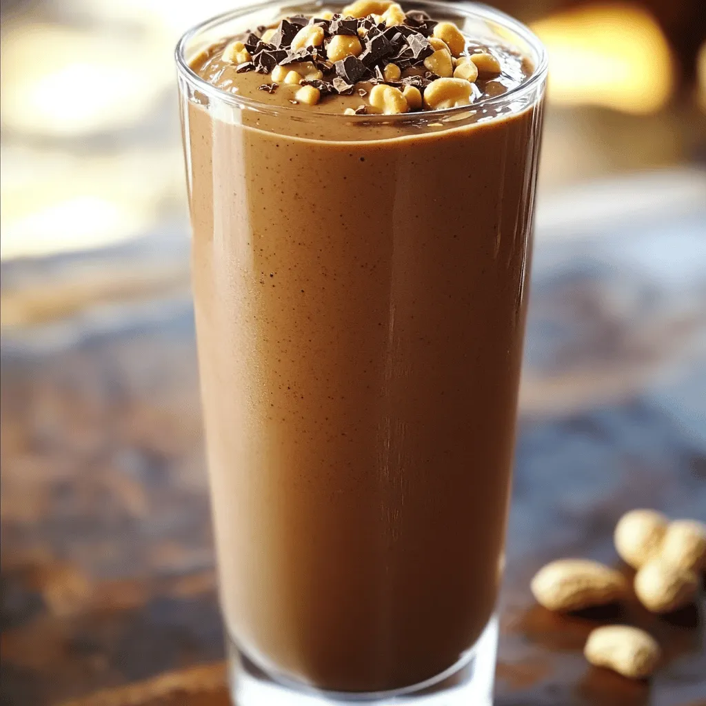 Für diesen leckeren Schokoladen-Erdnussbutter-Smoothie benötigst du einige Hauptzutaten: - 1 gefrorene Banane - 2 Esslöffel Erdnussbutter (natürlich oder crunchy) - 2 Esslöffel ungesüßtes Kakaopulver Die gefrorene Banane macht deinen Smoothie cremig und süß. Erdnussbutter bringt den nussigen Geschmack. Das Kakaopulver fügt die schokoladige Note hinzu. Diese Zutaten bilden die Basis für einen köstlichen und gesunden Snack. Jetzt kommen die flüssigen Zutaten und optionalen Süßungsmittel: - 1 Tasse Mandelmilch (oder andere Milch) - 1 Esslöffel Honig oder Ahornsirup (optional für zusätzliche Süße) - 1/2 Teelöffel Vanilleextrakt Mandelmilch macht den Smoothie leicht und schmackhaft. Der Honig oder Ahornsirup fügt eine süße Note hinzu, die du nach deinem Geschmack anpassen kannst. Der Vanilleextrakt bringt eine warme Tiefe in den Mix. Zum Schluss gibt es noch einige zusätzliche Zutaten, die den Smoothie aufwerten: - Eine Prise Meersalz - Eiswürfel (optional, für eine dickere Konsistenz) Meersalz hebt den Geschmack der Schokolade und der Erdnüsse hervor. Wenn du deinen Smoothie kälter und dicker magst, füge einige Eiswürfel hinzu. So wird der Smoothie zu einer erfrischenden Energiequelle. Für die vollständige Anleitung, schau dir das Rezept an: [Full Recipe]. - Banane vorbereiten: Nimm eine gefrorene Banane aus dem Gefrierfach. Lass sie ein paar Minuten antauen. Schneide sie in Stücke, damit sie leichter zu mixen ist. - Erdnussbutter und Kakaopulver abmessen: Miss zwei Esslöffel Erdnussbutter ab. Dann nimm zwei Esslöffel ungesüßtes Kakaopulver. Diese Zutaten geben dem Smoothie seinen tollen Geschmack. - Zutaten in den Mixer geben: Gib die vorbereiteten Bananenstücke, Erdnussbutter, Kakaopulver und eine Tasse Mandelmilch in den Mixer. Du kannst auch einen Esslöffel Honig oder Ahornsirup für zusätzliche Süße hinzufügen. Vergiss nicht den Vanilleextrakt und eine Prise Meersalz. - Mixen bis zur gewünschten Konsistenz: Schalte den Mixer ein und mixe alles auf hoher Stufe. Mixe, bis die Mischung glatt und cremig ist. Wenn du es dicker magst, füge ein paar Eiswürfel hinzu und mixe erneut. - Smoothie in Glas gießen: Nimm ein hohes Glas oder eine Schüssel und gieße den fertigen Smoothie hinein. - Garnieren mit Kakaonibs oder Erdnüssen: Du kannst den Smoothie mit Kakaonibs oder zerdrückten Erdnüssen garnieren. Das sieht schön aus und gibt extra Crunch. Für das vollständige Rezept kannst du [Full Recipe] besuchen. Ein Hochleistungsmixer macht einen großen Unterschied. Er zerkleinert die Zutaten gut und sorgt für eine cremige Textur. Wenn Sie nur einen normalen Mixer haben, mixen Sie in kleineren Portionen. Das hilft, die Zutaten gleichmäßig zu vermischen. Manchmal bleibt die Erdnussbutter am Boden kleben. Schütteln Sie den Mixer leicht oder rühren Sie mit einem Löffel nach. Die Konsistenz Ihres Smoothies ist wichtig. Mögen Sie es dick? Fügen Sie mehr Eiswürfel hinzu. Das macht den Smoothie kälter und cremiger. Wenn Sie es flüssiger mögen, verwenden Sie weniger Eis. Sie können auch mehr Mandelmilch hinzufügen. Das hilft, die gewünschte Textur zu erreichen. Für einen süßeren Geschmack können Sie Honig oder Ahornsirup hinzufügen. Beginnen Sie mit einem Esslöffel und probieren Sie den Smoothie. Fügen Sie mehr hinzu, wenn nötig. Sie können auch Variationen ausprobieren. Eine Prise Zimt oder etwas Kokosnuss kann neue Geschmäcker bringen. Seien Sie kreativ und finden Sie Ihre Lieblingskombination! Für die vollständige Anleitung und das Rezept schauen Sie sich das [Full Recipe] an. {{image_4}} Ein Schokoladen-Erdnussbutter-Smoothie ist schon lecker. Aber du kannst ihn noch spannender machen! - Schokoladen-Protein-Smoothie: Füge einen Löffel Proteinpulver hinzu. Das gibt extra Stärke und macht den Smoothie sättigender. - Fruchtige Ergänzungen: Probiere eine Handvoll gefrorene Beeren. Sie bringen Frische und eine süße Note. Bananen passen auch gut dazu. Wenn du vegan bist, gibt es viele tolle Alternativen. - Pflanzliche Milchalternativen: Nutze Hafer-, Soja- oder Kokosmilch. Diese Milchsorten verleihen dem Smoothie einen eigenen Geschmack. - Süßstoffe ohne tierische Produkte: Verwende Agavendicksaft oder Kokosblütenzucker. Diese sind perfekt für eine vegane Süße. Egal ob Allergien oder Unverträglichkeiten, es gibt Lösungen. - Nussfreie Alternativen: Nimm Sonnenblumenbutter anstelle von Erdnussbutter. Diese ist nussfrei und schmeckt trotzdem lecker. - Glutenfreie Zutaten: Achte darauf, dass alle Zutaten glutenfrei sind. So kannst du sicher sein, dass der Smoothie für alle geeignet ist. Mit diesen Variationen wird dein Schokoladen-Erdnussbutter-Smoothie immer spannend und neu! Für das vollständige Rezept schaue dir die Full Recipe an. Bewahre deinen Schokoladen-Erdnussbutter-Smoothie im Kühlschrank auf. Du solltest ihn in einem luftdichten Behälter lagern. So bleibt er frisch und lecker. Achte darauf, dass der Behälter gut verschlossen ist. Dadurch verhinderst du, dass der Smoothie Gerüche von anderen Lebensmitteln aufnimmt. Vor dem Trinken schüttle den Behälter gut durch. Das sorgt für eine gleichmäßige Konsistenz. Die Haltbarkeit des Smoothies beträgt etwa 1 bis 2 Tage im Kühlschrank. Nach dieser Zeit kann der Geschmack und die Textur leiden. Du solltest den Smoothie jedoch schnell genießen, um die besten Aromen zu erleben. Wenn du siehst, dass sich die Farbe ändert oder der Smoothie sauer riecht, ist es Zeit, ihn wegzuwerfen. Hast du Reste des Smoothies? Nutze sie in anderen Rezepten! Du kannst ihn zum Beispiel in Haferflocken geben oder als Topping für Joghurt verwenden. Ein weiterer Vorschlag ist, ihn in Eiswürfelformen zu füllen und gefrorene Stücke herzustellen. Diese Stücke eignen sich perfekt für andere Smoothies oder als erfrischender Snack an heißen Tagen. Ein Schokoladen-Erdnussbutter-Smoothie hat etwa 300 bis 400 Kalorien. Die genaue Zahl hängt von den Zutaten ab. Zum Beispiel, die Erdnussbutter bringt viele Kalorien mit sich. Eine gefrorene Banane hat auch Kalorien, die zur Gesamtzahl beitragen. Wenn Sie Honig oder Ahornsirup hinzufügen, erhöht sich die Kalorienzahl weiter. Um die Kalorien zu berechnen, addieren Sie die Werte jeder Zutat. Das ist einfach und hilft Ihnen, den Smoothie in Ihre Ernährung einzufügen. Ja, dieser Smoothie ist gesund! Er enthält viele Nährstoffe. Die Banane liefert Kalium, was gut für das Herz ist. Erdnussbutter bietet gesunde Fette und Protein. Das Kakaopulver enthält Antioxidantien. Diese helfen, den Körper zu schützen. Mandelmilch ist eine großartige Milchalternative mit weniger Kalorien. Wenn Sie den Honig weglassen, wird der Smoothie noch gesünder. Er ist eine gute Energiequelle für den Tag. Ja, Sie können den Smoothie im Voraus zubereiten. Machen Sie den Smoothie und füllen Sie ihn in ein Glas. Stellen Sie ihn dann in den Kühlschrank. Er bleibt frisch für etwa 24 Stunden. Vor dem Trinken sollten Sie ihn gut schütteln oder umrühren. Wenn Sie ihn länger aufbewahren möchten, frieren Sie ihn in einem Behälter ein. Dann können Sie ihn später genießen. Folgen Sie der [Full Recipe], um das perfekte Ergebnis zu erzielen. Der Smoothie mit gefrorener Banane, Erdnussbutter und ungesüßtem Kakaopulver ist einfach und lecker. Wir haben die Hauptzutaten, die Zubereitung und viele Tipps durchgenommen. Ob Sie ihn anpassen oder aufbewahren möchten, die Möglichkeiten sind endlos. Dieser Smoothie schmeckt nicht nur gut, sondern ist auch gesund und befriedigend. Probieren Sie verschiedene Varianten aus und finden Sie Ihre Lieblingsmischung! Machen Sie diesen Smoothie zu einem festen Bestandteil Ihrer Ernährung.