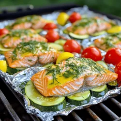 - Lachsfilets: Verwende vier Lachsfilets, jeweils etwa 170 g. Diese Stücke sind zart und saftig. - Gemüsezutaten: Nutze Kirschtomaten und Zucchini. Beide sorgen für Frische und Farbe. Halbiere die Tomaten und schneide die Zucchini in Scheiben. - Gewürze und Marinade: Mische Olivenöl, Zitronensaft, Dill, Knoblauch, Salz und Pfeffer. Diese Mischung bringt den Geschmack des Lachses zur Geltung. Mit diesen Zutaten zauberst du die perfekten Zitronen-Dill-Lachs-Feilenpakete. Sie sind frisch, einfach und lecker. Du kannst die Zutaten nach deinem Geschmack ändern. Achte darauf, die Lachsfilets gleichmäßig mit der Marinade zu bedecken. Das macht das Gericht besonders schmackhaft. - Temperatur einstellen: Heize deinen Grill auf mittelhohe Hitze, etwa 190°C. Wenn du den Ofen nutzt, stelle ihn auf 200°C ein. Diese Temperaturen helfen, den Lachs gleichmäßig zu garen und saftig zu halten. - Aluminiumfolie zuschneiden: Schneide vier große Stücke Aluminiumfolie. Jedes Stück sollte etwa 30 cm lang sein. Achte darauf, dass die Folie groß genug ist, um die Lachsfilets und das Gemüse gut zu umschließen. - Zutaten mischen: In einer kleinen Schüssel vermische das Olivenöl, den frisch gepressten Zitronensaft und den gehackten Knoblauch. Füge den Dill sowie Salz und Pfeffer hinzu. Du kannst die Menge an Salz und Pfeffer nach deinem Geschmack anpassen. - Geschmack anpassen: Probiere die Marinade. Wenn du mehr Säure möchtest, füge etwas mehr Zitronensaft hinzu. Für mehr Frische kann mehr Dill hinein. Diese Marinade macht den Lachs lecker und aromatisch. - Lachsfilets vorbereiten: Lege ein Lachsfilet in die Mitte jedes Folienstücks. Achte darauf, dass die Hautseite nach unten zeigt. So bleibt das Filet saftiger. - Gemüse verteilen: Verteile die Zitronenscheiben, halbierten Kirschtomaten und die Zucchinischeiben gleichmäßig um jedes Lachsfilet. Das Gemüse sorgt für Farbe und zusätzliche Nährstoffe. - Grill- oder Ofenmethode: Lege die Folienpakete auf den Grill oder in den Ofen. Achte darauf, dass die Pakete gut verschlossen sind, um den Dampf zu halten. - Garzeit überprüfen: Grill die Päckchen für etwa 15-20 Minuten oder backe sie im Ofen 20-25 Minuten. Überprüfe den Lachs. Er sollte gar sein und leicht mit einer Gabel zerfallen. Nutze das Rezept für perfekte Folienpakete, die schnell und einfach zuzubereiten sind. Die Garzeit ist der Schlüssel zu gutem Lachs. Überwachen Sie die Päckchen während des Kochens. Der Lachs sollte zart und leicht zerfallend sein. Für die meisten Lachsarten sind 15 bis 20 Minuten optimal. Für dickere Filets können Sie etwas länger grillen oder backen. Experimentieren Sie mit verschiedenen Kräutern und Gewürzen. Fügen Sie frischen Thymian oder Oregano hinzu, um den Geschmack zu ändern. Auch Zitronenpfeffer oder Paprika können gut passen. Diese Variationen helfen Ihnen, neue Aromen zu entdecken. Servieren Sie den Lachs mit frischem Gemüse oder Reis. Ein einfaches grünes Salatbett passt auch gut dazu. Achten Sie darauf, die Päckchen ansprechend zu präsentieren. Ein wenig frische Petersilie oben drauf sieht schön aus und gibt einen frischen Touch. {{image_4}} Wenn du mit Gemüse spielst, hast du viele Optionen. Kirschtomaten und Zucchini sind lecker. Du kannst aber auch Brokkoli oder Paprika verwenden. Diese Gemüsesorten sind bunt und bringen Frische. Saisonal passende Zutaten machen dein Gericht noch besser. Im Frühling sind Spargel und Erbsen toll. Im Sommer sind bunte Paprika und Tomaten ideal. Im Herbst kannst du Kürbis oder Pilze verwenden. Diese Zutaten geben deinem Lachs ein neues Leben. Die Zubereitung im Ofen hat ihre Vorteile. Du kannst mehrere Pakete auf einmal machen. Das ist praktisch, wenn du Gäste hast. Der Grill bringt jedoch einen rauchigen Geschmack. Er ist perfekt für den Sommer. Der Geschmack unterscheidet sich auch. Durch das Grillen wird das Gemüse leicht angekohlt. Das gibt ein tolles Aroma. Im Ofen bleibt alles saftig und zart. Beide Methoden sind lecker, es kommt auf deinen Wunsch an. Wenn du keinen Lachs magst, probiere Hähnchen oder Tofu. Du kannst die gleichen Marinaden verwenden. Hähnchenfilets brauchen etwas mehr Zeit zum Kochen. Tofu ist schnell gar und nimmt viel Geschmack auf. Die Marinade kannst du leicht anpassen. Wenn du Hähnchen verwendest, füge etwas mehr Zitrone hinzu. Bei Tofu kannst du mehr Kräuter verwenden. So bleibt dein Gericht frisch und spannend. Wenn du Reste von deinen Zitronen-Dill-Lachs-Feilenpaketen hast, kannst du sie leicht aufbewahren. Lass die Päckchen zuerst abkühlen. Danach packe sie in einen luftdichten Behälter. Du kannst sie bis zu drei Tage im Kühlschrank lagern. Wenn du die Reste länger aufbewahren möchtest, friere sie ein. Lege die Päckchen in einen gefrierfesten Beutel. So bleiben sie bis zu drei Monate frisch. Achte darauf, die Luft gut herauszudrücken, um Gefrierbrand zu vermeiden. Es gibt verschiedene Methoden, um die Reste aufzuwärmen. Eine einfache Methode ist die Mikrowelle. Lege ein Päckchen auf einen mikrowellengeeigneten Teller. Erhitze es für ein bis zwei Minuten. Wenn du die Päckchen im Ofen aufwärmen willst, heize ihn auf 180°C vor. Wickel die Folienpakete in Alufolie ein, um die Feuchtigkeit zu halten. Backe sie für 10 bis 15 Minuten. Mit beiden Methoden bleibt der Geschmack frisch. Achte darauf, dass der Lachs nicht zu lange erhitzt wird. So bleibt die zarte Textur erhalten. Sie können die Folienpakete bis zu vier Stunden vorher zubereiten. Wickeln Sie sie gut in Folie. Lagern Sie sie im Kühlschrank. So bleibt der Lachs frisch und lecker. Vor dem Grillen oder Backen einfach die Folie abnehmen. Ja, Sie können den Lachs auch ohne Folie zubereiten. Eine gute Methode ist das Braten in einer Pfanne. Einfach etwas Öl erhitzen und den Lachs von beiden Seiten braten. Sie können ihn auch im Ofen backen. Legen Sie den Lachs auf ein Blech und decken Sie ihn mit Gemüse. Zu Lachs passen viele Beilagen. Ich empfehle frisches Gemüse wie Spargel oder Brokkoli. Ein leichter Couscous-Salat ist auch eine gute Wahl. Auch Kartoffeln in verschiedenen Varianten passen gut dazu. Ja, das Rezept ist perfekt für den Grill. Die Folienpakete halten den Lachs saftig und aromatisch. Sie können die Päckchen direkt auf den Grill legen. Achten Sie darauf, den Grill nicht zu heiß zu machen. Die Inspiration kommt aus der Kombination von frischen Aromen. Zitrone und Dill passen gut zu Lachs. Diese einfache Zubereitung hat ihre Wurzeln in der mediterranen Küche. Es ist eine gesunde und frische Art, Fisch zu genießen. Für die ausführliche Zubereitung und genaue Mengenangaben, schauen Sie sich das vollständige Rezept für Zitronen-Dill-Lachs-Feilenpakete an. Zusammengefasst haben wir die wichtigsten Schritte zur Zubereitung von Lachs in Folie besprochen. Wir haben über Zutaten, die richtige Marinade und Zubereitungsmethoden gesprochen. Beachten Sie die Tipps für perfekte Garzeiten und verschiedene Gemüseoptionen. Experimentieren Sie mit Aromen und Beilagen, um Ihr Gericht zu personalisieren. So wird Ihr Lachsgericht immer lecker und abwechslungsreich. Genießen Sie die Vielseitigkeit dieses Rezepts und teilen Sie es mit Ihren Freunden.