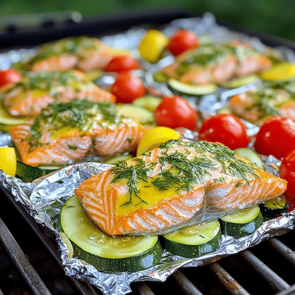 - Lachsfilets: Verwende vier Lachsfilets, jeweils etwa 170 g. Diese Stücke sind zart und saftig. - Gemüsezutaten: Nutze Kirschtomaten und Zucchini. Beide sorgen für Frische und Farbe. Halbiere die Tomaten und schneide die Zucchini in Scheiben. - Gewürze und Marinade: Mische Olivenöl, Zitronensaft, Dill, Knoblauch, Salz und Pfeffer. Diese Mischung bringt den Geschmack des Lachses zur Geltung. Mit diesen Zutaten zauberst du die perfekten Zitronen-Dill-Lachs-Feilenpakete. Sie sind frisch, einfach und lecker. Du kannst die Zutaten nach deinem Geschmack ändern. Achte darauf, die Lachsfilets gleichmäßig mit der Marinade zu bedecken. Das macht das Gericht besonders schmackhaft. - Temperatur einstellen: Heize deinen Grill auf mittelhohe Hitze, etwa 190°C. Wenn du den Ofen nutzt, stelle ihn auf 200°C ein. Diese Temperaturen helfen, den Lachs gleichmäßig zu garen und saftig zu halten. - Aluminiumfolie zuschneiden: Schneide vier große Stücke Aluminiumfolie. Jedes Stück sollte etwa 30 cm lang sein. Achte darauf, dass die Folie groß genug ist, um die Lachsfilets und das Gemüse gut zu umschließen. - Zutaten mischen: In einer kleinen Schüssel vermische das Olivenöl, den frisch gepressten Zitronensaft und den gehackten Knoblauch. Füge den Dill sowie Salz und Pfeffer hinzu. Du kannst die Menge an Salz und Pfeffer nach deinem Geschmack anpassen. - Geschmack anpassen: Probiere die Marinade. Wenn du mehr Säure möchtest, füge etwas mehr Zitronensaft hinzu. Für mehr Frische kann mehr Dill hinein. Diese Marinade macht den Lachs lecker und aromatisch. - Lachsfilets vorbereiten: Lege ein Lachsfilet in die Mitte jedes Folienstücks. Achte darauf, dass die Hautseite nach unten zeigt. So bleibt das Filet saftiger. - Gemüse verteilen: Verteile die Zitronenscheiben, halbierten Kirschtomaten und die Zucchinischeiben gleichmäßig um jedes Lachsfilet. Das Gemüse sorgt für Farbe und zusätzliche Nährstoffe. - Grill- oder Ofenmethode: Lege die Folienpakete auf den Grill oder in den Ofen. Achte darauf, dass die Pakete gut verschlossen sind, um den Dampf zu halten. - Garzeit überprüfen: Grill die Päckchen für etwa 15-20 Minuten oder backe sie im Ofen 20-25 Minuten. Überprüfe den Lachs. Er sollte gar sein und leicht mit einer Gabel zerfallen. Nutze das Rezept für perfekte Folienpakete, die schnell und einfach zuzubereiten sind. Die Garzeit ist der Schlüssel zu gutem Lachs. Überwachen Sie die Päckchen während des Kochens. Der Lachs sollte zart und leicht zerfallend sein. Für die meisten Lachsarten sind 15 bis 20 Minuten optimal. Für dickere Filets können Sie etwas länger grillen oder backen. Experimentieren Sie mit verschiedenen Kräutern und Gewürzen. Fügen Sie frischen Thymian oder Oregano hinzu, um den Geschmack zu ändern. Auch Zitronenpfeffer oder Paprika können gut passen. Diese Variationen helfen Ihnen, neue Aromen zu entdecken. Servieren Sie den Lachs mit frischem Gemüse oder Reis. Ein einfaches grünes Salatbett passt auch gut dazu. Achten Sie darauf, die Päckchen ansprechend zu präsentieren. Ein wenig frische Petersilie oben drauf sieht schön aus und gibt einen frischen Touch. {{image_4}} Wenn du mit Gemüse spielst, hast du viele Optionen. Kirschtomaten und Zucchini sind lecker. Du kannst aber auch Brokkoli oder Paprika verwenden. Diese Gemüsesorten sind bunt und bringen Frische. Saisonal passende Zutaten machen dein Gericht noch besser. Im Frühling sind Spargel und Erbsen toll. Im Sommer sind bunte Paprika und Tomaten ideal. Im Herbst kannst du Kürbis oder Pilze verwenden. Diese Zutaten geben deinem Lachs ein neues Leben. Die Zubereitung im Ofen hat ihre Vorteile. Du kannst mehrere Pakete auf einmal machen. Das ist praktisch, wenn du Gäste hast. Der Grill bringt jedoch einen rauchigen Geschmack. Er ist perfekt für den Sommer. Der Geschmack unterscheidet sich auch. Durch das Grillen wird das Gemüse leicht angekohlt. Das gibt ein tolles Aroma. Im Ofen bleibt alles saftig und zart. Beide Methoden sind lecker, es kommt auf deinen Wunsch an. Wenn du keinen Lachs magst, probiere Hähnchen oder Tofu. Du kannst die gleichen Marinaden verwenden. Hähnchenfilets brauchen etwas mehr Zeit zum Kochen. Tofu ist schnell gar und nimmt viel Geschmack auf. Die Marinade kannst du leicht anpassen. Wenn du Hähnchen verwendest, füge etwas mehr Zitrone hinzu. Bei Tofu kannst du mehr Kräuter verwenden. So bleibt dein Gericht frisch und spannend. Wenn du Reste von deinen Zitronen-Dill-Lachs-Feilenpaketen hast, kannst du sie leicht aufbewahren. Lass die Päckchen zuerst abkühlen. Danach packe sie in einen luftdichten Behälter. Du kannst sie bis zu drei Tage im Kühlschrank lagern. Wenn du die Reste länger aufbewahren möchtest, friere sie ein. Lege die Päckchen in einen gefrierfesten Beutel. So bleiben sie bis zu drei Monate frisch. Achte darauf, die Luft gut herauszudrücken, um Gefrierbrand zu vermeiden. Es gibt verschiedene Methoden, um die Reste aufzuwärmen. Eine einfache Methode ist die Mikrowelle. Lege ein Päckchen auf einen mikrowellengeeigneten Teller. Erhitze es für ein bis zwei Minuten. Wenn du die Päckchen im Ofen aufwärmen willst, heize ihn auf 180°C vor. Wickel die Folienpakete in Alufolie ein, um die Feuchtigkeit zu halten. Backe sie für 10 bis 15 Minuten. Mit beiden Methoden bleibt der Geschmack frisch. Achte darauf, dass der Lachs nicht zu lange erhitzt wird. So bleibt die zarte Textur erhalten. Sie können die Folienpakete bis zu vier Stunden vorher zubereiten. Wickeln Sie sie gut in Folie. Lagern Sie sie im Kühlschrank. So bleibt der Lachs frisch und lecker. Vor dem Grillen oder Backen einfach die Folie abnehmen. Ja, Sie können den Lachs auch ohne Folie zubereiten. Eine gute Methode ist das Braten in einer Pfanne. Einfach etwas Öl erhitzen und den Lachs von beiden Seiten braten. Sie können ihn auch im Ofen backen. Legen Sie den Lachs auf ein Blech und decken Sie ihn mit Gemüse. Zu Lachs passen viele Beilagen. Ich empfehle frisches Gemüse wie Spargel oder Brokkoli. Ein leichter Couscous-Salat ist auch eine gute Wahl. Auch Kartoffeln in verschiedenen Varianten passen gut dazu. Ja, das Rezept ist perfekt für den Grill. Die Folienpakete halten den Lachs saftig und aromatisch. Sie können die Päckchen direkt auf den Grill legen. Achten Sie darauf, den Grill nicht zu heiß zu machen. Die Inspiration kommt aus der Kombination von frischen Aromen. Zitrone und Dill passen gut zu Lachs. Diese einfache Zubereitung hat ihre Wurzeln in der mediterranen Küche. Es ist eine gesunde und frische Art, Fisch zu genießen. Für die ausführliche Zubereitung und genaue Mengenangaben, schauen Sie sich das vollständige Rezept für Zitronen-Dill-Lachs-Feilenpakete an. Zusammengefasst haben wir die wichtigsten Schritte zur Zubereitung von Lachs in Folie besprochen. Wir haben über Zutaten, die richtige Marinade und Zubereitungsmethoden gesprochen. Beachten Sie die Tipps für perfekte Garzeiten und verschiedene Gemüseoptionen. Experimentieren Sie mit Aromen und Beilagen, um Ihr Gericht zu personalisieren. So wird Ihr Lachsgericht immer lecker und abwechslungsreich. Genießen Sie die Vielseitigkeit dieses Rezepts und teilen Sie es mit Ihren Freunden.