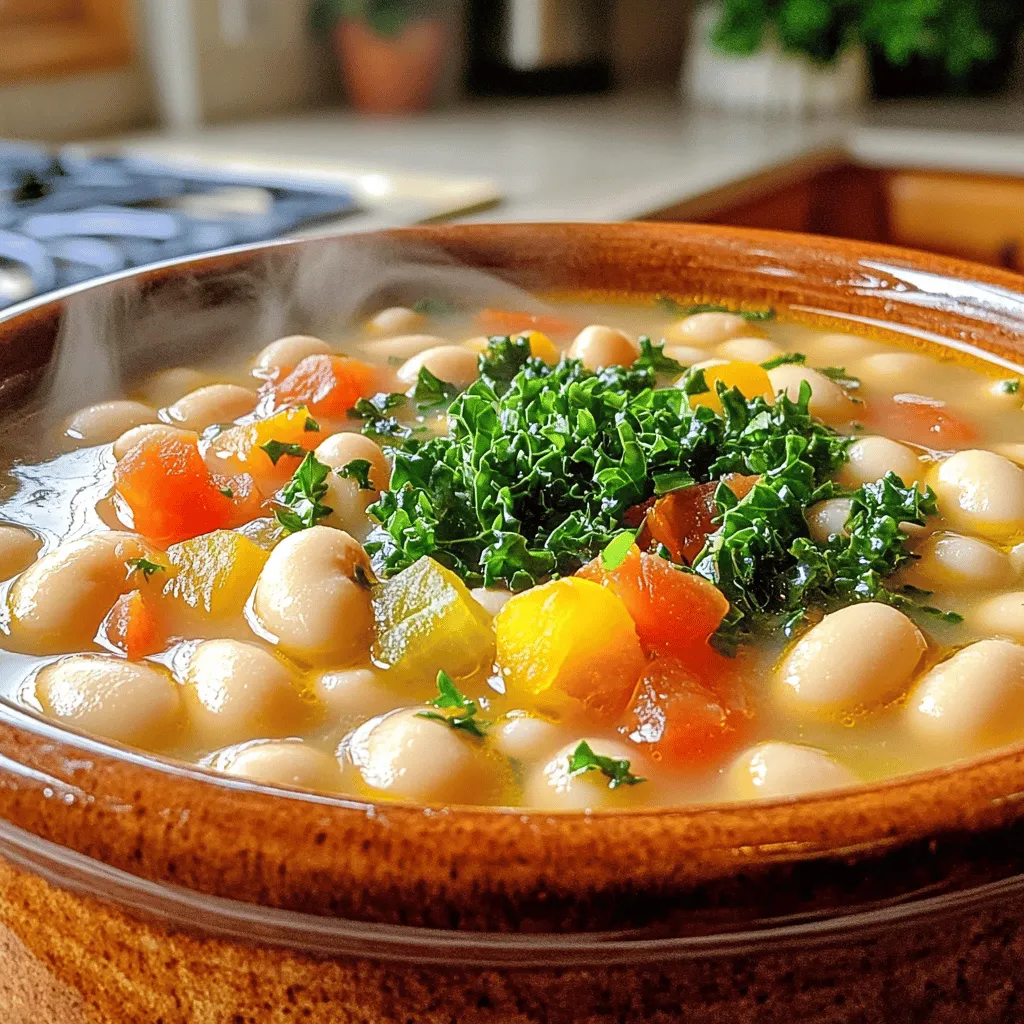- 2 Tassen weiße Bohnen (Cannellini oder Nordbohnen) - Gemüsebrühe, gewürfelte Tomaten, Grünkohl - Olivenöl, Zwiebel, Knoblauch, Karotten und Sellerie Die Hauptzutaten sind einfach zu finden. Weiße Bohnen wie Cannellini oder Nordbohnen geben der Suppe eine tolle Basis. Diese Bohnen sind cremig und nahrhaft. Gemüsebrühe bringt Geschmack und Tiefe. Gewürfelte Tomaten fügen eine süße Säure hinzu. Grünkohl ist ein hitzebeständiges Gemüse. Er bringt Farbe und viele Nährstoffe. Olivenöl ist wichtig für das Anbraten. Es verleiht der Suppe ein reiches Aroma. Die Zwiebel, der Knoblauch, die Karotten und der Sellerie sind die aromatischen Grundlagen. Diese Zutaten machen die Suppe herzhaft und lecker. - Getrockneter Thymian und Rosmarin - Salz und Pfeffer - Frische Petersilie zum Garnieren Die Gewürze und Kräuter sind entscheidend für den Geschmack. Thymian und Rosmarin geben der Suppe einen mediterranen Flair. Sie bringen die Aromen der Toskana in Ihre Küche. Salz und Pfeffer sind wichtig für die richtige Würze. Frische Petersilie sorgt für eine schöne Garnitur. Sie bringt Frische und etwas Farbe auf den Teller. Sie können die Suppe ganz nach Ihrem Geschmack anpassen. Fügen Sie mehr Kräuter hinzu oder passen Sie die Gewürze an. Wenn Sie die vollständige Anleitung für die Zubereitung der Suppe suchen, schauen Sie sich das [Full Recipe](#) an. Zuerst waschen Sie die Bohnen gut ab. Schneiden Sie dann das Gemüse in kleine Stücke. Sie brauchen eine Zwiebel, zwei Karotten und zwei Selleriestangen. Legen Sie einen großen Topf und einen Kochlöffel bereit. So sind Sie gut vorbereitet für den nächsten Schritt. Erhitzen Sie das Olivenöl in Ihrem großen Topf. Fügen Sie die gewürfelte Zwiebel hinzu. Braten Sie sie für etwa fünf Minuten an, bis sie durchsichtig ist. Geben Sie den gehackten Knoblauch, die Karotten und den Sellerie dazu. Braten Sie alles weiter für fünf bis sieben Minuten. Jetzt streuen Sie den Thymian und den Rosmarin darüber. Rühren Sie gut um und lassen Sie es eine Minute kochen. Als Nächstes geben Sie die abgewaschenen weißen Bohnen und die gewürfelten Tomaten in den Topf. Gießen Sie die Gemüsebrühe dazu und bringen Sie die Mischung zum Kochen. Reduzieren Sie die Hitze und setzen Sie den Deckel auf. Lassen Sie die Suppe etwa 20 Minuten köcheln, damit sich die Aromen gut vermischen. Rühren Sie jetzt den gehackten Grünkohl ein und lassen Sie die Suppe weitere fünf Minuten köcheln. Schmecken Sie die Suppe mit Salz und Pfeffer ab. Passen Sie die Würzung nach Ihrem Geschmack an. Servieren Sie die Suppe heiß und garnieren Sie sie mit frischer Petersilie. Für eine schöne Präsentation nutzen Sie tiefe Schalen. Ein Spritzer Olivenöl oben drauf macht das Gericht noch ansprechender. - Überkochen der Bohnen und Gemüse ist ein häufiger Fehler. Das kann die Textur ruinieren. Bohnen sollten weich, aber nicht matschig sein. Gemüse sollte knackig bleiben. Achten Sie darauf, die Kochzeit genau zu überwachen. - Falsche Würzung kann den Geschmack der Suppe beeinträchtigen. Beginnen Sie mit einer kleinen Menge Salz und Pfeffer. Sie können später immer mehr hinzufügen. So bewahren Sie den vollen Geschmack der Zutaten. - Die Brühe ist wichtig für die Konsistenz. Mögen Sie es dünner? Fügen Sie mehr Brühe hinzu. Für eine dickere Suppe können Sie die Brühe reduzieren. - Pürierte Bohnen machen die Suppe cremiger. Sie können einen Teil der Bohnen pürieren, bevor Sie sie zur Suppe geben. So wird die Textur wunderbar samtig. - Experimentieren Sie mit Kräutern und Gewürzen. Sie können Basilikum oder Oregano hinzufügen, um neue Aromen zu entdecken. Auch ein wenig Paprikapulver bringt eine tolle Note. - Ein Spritzer Zitronensaft kann Wunder wirken. Erfrischt die Suppe und bringt die Aromen zum Strahlen. Probieren Sie es aus, um den Geschmack zu heben. {{image_4}} Um die Suppe vegetarisch oder vegan zu machen, tauschen Sie die Gemüsebrühe gegen pflanzliche Brühe. So bleibt der Geschmack voll und reichhaltig. Sie können auch mehr Gemüse hinzufügen. Paprika oder Zucchini passen gut. Diese Optionen bringen Farbe und zusätzliche Nährstoffe. Für mehr Protein können Sie Hähnchen- oder Wurststückchen in die Suppe einrühren. Diese Füllung macht die Suppe herzhaft und sättigend. Wenn Sie eine andere Bohnenart möchten, probieren Sie Kichererbsen oder schwarze Bohnen. Diese bringen ihre eigene Note und sind sehr nahrhaft. Für eine leichtere Variante im Sommer, fügen Sie frisches Sommergemüse hinzu. Zucchini oder grüne Bohnen sind perfekt. Im Winter können Sie Kohlrabi oder Pastinaken verwenden. Diese Wurzelgemüse verleihen der Suppe einen tiefen, erdigen Geschmack. Denken Sie an die Jahreszeiten, um Ihre Suppe frisch und spannend zu halten. Um die Suppe frisch zu halten, decken Sie sie gut ab. Verwenden Sie einen luftdichten Behälter. So bleibt die Suppe im Kühlschrank bis zu fünf Tage haltbar. Lagern Sie sie bei kühler Temperatur, um die Qualität zu sichern. Möchten Sie die Suppe länger aufbewahren? Sie können sie einfrieren. Lassen Sie die Suppe zuerst abkühlen. Füllen Sie sie dann in Portionen in Gefrierbeutel oder -behälter. So haben Sie immer eine schnelle Mahlzeit bereit. Zum Aufwärmen einfach die Portion in den Kühlschrank stellen, bis sie auftaut. Dann in einem Topf bei niedriger Hitze erwärmen. Haben Sie Reste? Machen Sie etwas Neues daraus! Sie können die Suppe als Basis für andere Gerichte nutzen. Fügen Sie Pasta hinzu, um eine leckere Mahlzeit zu kreieren. Oder verwenden Sie die Suppe in einem Auflauf. So haben Sie eine neue, köstliche Speise. Die Tuscan White Bean Soup bleibt frisch für etwa 3 bis 5 Tage im Kühlschrank. Um die Suppe richtig zu lagern, lassen Sie sie zuerst abkühlen. Füllen Sie sie dann in einen luftdichten Behälter. Achten Sie darauf, dass der Behälter sauber ist. Dies hilft, den Geschmack zu bewahren und das Wachstum von Bakterien zu verhindern. Ja, Sie können die Suppe im Voraus zubereiten. Tatsächlich schmeckt sie oft besser, wenn die Aromen Zeit haben, sich zu vermischen. Kochen Sie die Suppe und lassen Sie sie dann abkühlen. Lagern Sie sie im Kühlschrank für bis zu 5 Tage oder frieren Sie sie für eine längere Aufbewahrung ein. Wenn Sie die Suppe wieder aufwärmen, fügen Sie etwas Brühe hinzu, um die Konsistenz zu verbessern. Ja, die Tuscan White Bean Soup ist glutenfrei. Die Hauptzutaten wie Bohnen, Gemüse und Gewürze enthalten kein Gluten. Achten Sie jedoch darauf, dass die Gemüsebrühe ebenfalls glutenfrei ist. Einige Brühen können Gluten enthalten, also überprüfen Sie die Etiketten. So stellen Sie sicher, dass Ihre Suppe für alle geeignet ist. Wenn Sie keinen Grünkohl haben, gibt es viele Alternativen. Spinat ist eine großartige Wahl. Er hat einen ähnlichen Geschmack und ist einfach zu kochen. Auch Mangold oder Rucola funktionieren gut. Diese Gemüse geben Ihrer Suppe Farbe und Nährstoffe. Fügen Sie sie einfach in den letzten Minuten des Kochens hinzu, damit sie frisch bleiben. Diese Tuscan White Bean Soup kombiniert einfache Zutaten und klare Schritte. Du hast gelernt, wie du die Hauptzutaten auswählst und wie du sie zubereitest. Ebenso hast du nützliche Tipps, um häufige Fehler zu vermeiden. Experimentiere mit Variationen, um den Geschmack zu verändern, und verwahre Reste clever. Diese Suppe ist nicht nur lecker, sondern auch vielseitig. Ihre Zubereitung bringt Freude und Wohlbefinden in deine Küche. Koche sie nach, genieße die Aromen und teile sie mit Freunden!