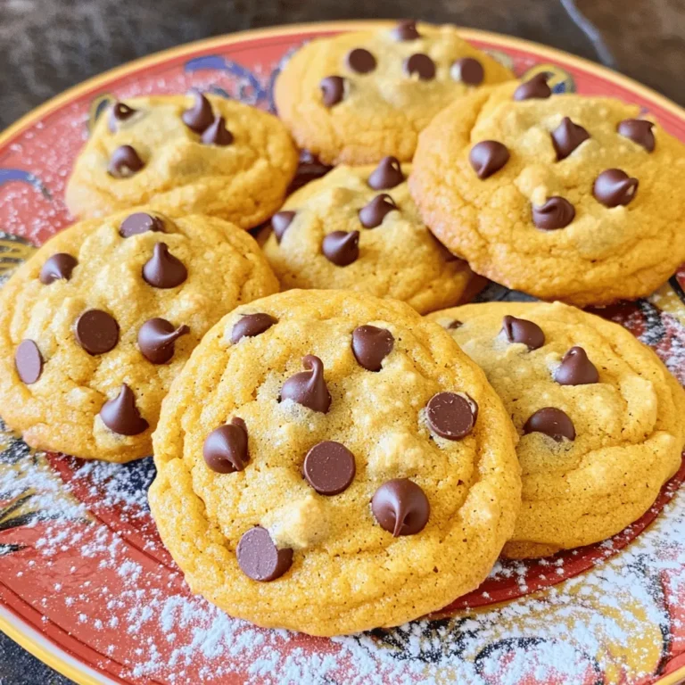 Um die perfekten Pumpkin Chocolate Chip Cookies zu backen, benötigst du folgende Zutaten: - 240 ml pure Kürbispüree - 115 g ungesalzene Butter, weich - 220 g brauner Zucker, gepackt - 100 g Kristallzucker - 1 großes Ei - 1 Teelöffel Vanilleextrakt - 250 g Allzweckmehl - 1 Teelöffel Natron - 1/2 Teelöffel Backpulver - 1 Teelöffel gemahlener Zimt - 1/2 Teelöffel gemahlene Muskatnuss - 1/4 Teelöffel gemahlener Ingwer - 1/2 Teelöffel Salz - 170 g Schokoladenstückchen (halbsüß oder Vollmilch) - 75 g gehackte Nüsse (optional) Die Auswahl der Zutaten ist wichtig. Verwende frisches Kürbispüree für den besten Geschmack. Du kannst auch selbst Kürbispüree herstellen, indem du einen Kürbis kochst und pürierst. Achte darauf, ungesalzene Butter zu verwenden, damit der Geschmack nicht beeinflusst wird. Brauner Zucker gibt den Keksen eine schöne Tiefe. Die Schokoladenstückchen sind der Star der Kekse, also wähle deine Lieblingssorte. Wenn du Kürbispüree kaufst, wähle immer 100% reines Püree. Achte darauf, dass keine zusätzlichen Zutaten wie Zucker oder Gewürze hinzugefügt sind. Lies die Etiketten gut durch. Wenn du frisches Kürbispüree verwenden möchtest, suche nach kleinen, süßen Kürbissen. Diese sind ideal zum Pürieren. Schneide den Kürbis auf, entferne die Kerne und koche ihn, bis er weich ist. Danach pürierst du ihn einfach. Das gibt deinen Keksen einen frischen und natürlichen Geschmack. Heize den Ofen auf 175°C vor. Lege ein Backblech mit Backpapier aus. Das Backpapier hilft, dass die Kekse nicht kleben bleiben. Bereite alles gut vor, damit es einfach geht. Nimm eine große Schüssel. Gib die weiche Butter, den braunen Zucker und den Kristallzucker hinein. Schlage alles mit einem Handmixer oder einem Schneebesen cremig. Die Mischung sollte leicht und luftig werden. Füge nun das Kürbispüree, das Ei und den Vanilleextrakt hinzu. Rühre alles gut um, bis es gut vermischt ist. Nimm eine separate Schüssel und mische das Mehl, Natron, Backpulver, Zimt, Muskatnuss, Ingwer und Salz gut. Achte darauf, dass alles gleichmäßig verteilt ist. Schneide die trockenen Zutaten vorsichtig in die feuchte Mischung. Rühre nur so lange, bis alles gerade verbunden ist. Übermische nicht, sonst werden die Kekse hart. Verwende einen Kekslöffel oder einen Esslöffel, um Portionen auf das Backblech zu setzen. Achte darauf, dass zwischen den Portionen etwa 5 cm Platz bleibt. Backe die Kekse im Ofen für 12-15 Minuten. Die Ränder sollten leicht goldbraun sein, die Mitte bleibt weich. Lass die Kekse etwa 5 Minuten auf dem Blech abkühlen, bevor du sie auf ein Kuchengitter legst. So bleiben sie schön saftig. Ein häufiger Fehler ist das Übermischen des Teigs. Zu viel Rühren macht die Kekse zäh. Mische die trockenen Zutaten einfach unter die feuchten, bis sie gerade so vermengt sind. Ein weiterer Fehler ist die falsche Temperatur der Butter. Sie sollte weich, aber nicht geschmolzen sein. So bekommst du eine luftige Textur. Backe die Kekse nicht zu lange. Die Ränder sollten goldbraun sein, aber die Mitte bleibt weich. So bleiben sie saftig. Verwende ein Backblech mit Backpapier. Das verhindert das Ankleben und sorgt für eine gleichmäßige Bräunung. Füge mehr Gewürze hinzu, wenn du einen intensiveren Geschmack möchtest. Probiere mehr Zimt oder einen Hauch von Muskatnuss. Die Wahl der Schokoladenstückchen ist wichtig. Halbsüße Schokolade bringt eine schöne Balance zum Kürbis. Für einen besonderen Twist kannst du gehackte Nüsse oder Trockenfrüchte hinzufügen. Diese sorgen für mehr Textur und Geschmack. Für das vollständige Rezept, siehe die Anleitung. {{image_4}} Du kannst diese Kekse vegan machen, indem du einige Zutaten ersetzt. Nutze Apfelmus oder Leinsamen als Ei-Ersatz. Verwende vegane Butter anstelle von normaler Butter. Auch die Schokoladenstückchen sollten vegan sein. So bleibt der Geschmack gleich und du hast köstliche vegane Kekse. Für glutenfreie Kekse nimmst du einfach eine glutenfreie Mehlmischung. Viele Marken bieten schon fertige Mischungen an, die gut funktionieren. Achte darauf, dass die Mischung Xanthan oder Guarkernmehl enthält. Dadurch bleiben die Kekse schön weich und lecker. Du kannst die Kekse ganz nach deinem Geschmack variieren. Füge gehackte Nüsse wie Walnüsse oder Pekannüsse hinzu. Auch Trockenfrüchte wie Cranberries oder Rosinen sind eine tolle Ergänzung. Diese Zutaten bringen mehr Textur und Geschmack in die Kekse. Experimentiere und finde deine Lieblingskombination! Um die Frische Ihrer Pumpkin Chocolate Chip Cookies zu bewahren, lagern Sie sie in einem luftdichten Behälter. Dadurch bleiben sie weich und lecker. Wenn Sie die Kekse an einem kühlen, trockenen Ort aufbewahren, halten sie sich am besten. Vermeiden Sie direkte Sonneneinstrahlung und hohe Temperaturen. Diese Kekse bleiben bei richtiger Lagerung bis zu einer Woche frisch. Wenn Sie sie länger aufbewahren möchten, können Sie sie einfrieren. Legen Sie sie in einen gefriergeeigneten Behälter oder einen Gefrierbeutel. So bleiben sie bis zu drei Monate haltbar. Denken Sie daran, sie einzeln zu verpacken, damit sie nicht zusammenkleben. Um die Kekse wieder aufzufrischen, erwärmen Sie sie kurz in der Mikrowelle. 10 bis 15 Sekunden reichen meist aus. Sie können auch den Ofen verwenden. Legen Sie die Kekse auf ein Backblech und erhitzen Sie sie bei 150°C für etwa 5 Minuten. So schmecken sie fast wie frisch gebacken! Um Ihre Kekse weich zu halten, backen Sie sie nicht zu lange. Wenn die Ränder leicht goldbraun sind, sind sie bereit. Lassen Sie die Kekse nach dem Backen einige Minuten auf dem Blech ruhen. Sie setzen ihre Feuchtigkeit dann besser in den Keks. Ein weiteres Geheimnis ist, etwas mehr Kürbispüree hinzuzufügen. Das macht die Kekse saftiger und weicher. Wenn Sie kein Kürbispüree haben, können Sie auch Süßkartoffelpüree verwenden. Es hat einen ähnlichen Geschmack und eine ähnliche Konsistenz. Apfelmus ist eine weitere gute Wahl. Es bringt Feuchtigkeit und einen fruchtigen Geschmack. Sie können auch Zucchini-Püree probieren. Es ist leicht und macht die Kekse ebenfalls weich. Ja, Sie können die Schokoladenstückchen ersetzen. Weiße Schokolade oder Milchschokolade sind leckere Alternativen. Wenn Sie es gesund mögen, verwenden Sie dunkle Schokolade. Wer Nüsse mag, kann auch gehackte Walnüsse oder Pekannüsse hinzufügen. Diese sorgen für einen tollen Crunch in den Keksen. In diesem Blogpost haben wir wichtige Zutaten für Kürbiskekse besprochen. Ich habe Tipps gegeben, wie man die besten Zutaten auswählt und häufige Backfehler vermeidet. Zudem fandest du Variationen wie vegane und glutenfreie Optionen. Schließlich teilte ich Aufbewahrungstipps, um die Kekse frisch zu halten. Kürbiskekse sind lecker und einfach zu machen. Probiere verschiedene Variationen aus. Viel Spaß beim Backen!