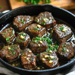 - 450 g Rinderfilet - 4 Esslöffel ungesalzene Butter - 4 Knoblauchzehen, fein gehackt - 1 Teelöffel frischer Thymian - 1 Teelöffel frischer Rosmarin - Salz und Pfeffer nach Geschmack - 1 Esslöffel Olivenöl - Frische Petersilie, zum Garnieren Die Hauptzutaten sind einfach und frisch. Das Rinderfilet macht die Bissen zart. Die ungesalzene Butter sorgt für einen reichhaltigen Geschmack. Der Knoblauch bringt ein tolles Aroma. Frischer Thymian und Rosmarin runden das Gericht ab. Salz und Pfeffer sind wichtig, um die Aromen zu heben. Bei den zusätzlichen Optionen sorgt Olivenöl für eine gute Bräunung. Die frische Petersilie gibt Farbe und Geschmack. Diese Zutaten sind leicht zu finden. So kannst du schnell loslegen. Für das beste Ergebnis nutze frische Kräuter. Sie machen einen großen Unterschied im Geschmack. Du kannst auch andere Kräuter ausprobieren, wenn du magst. Das gibt dem Gericht eine persönliche Note. Wenn du mehr Tipps brauchst, schau dir das gesamte Rezept an. Zuerst würze die Steakbissen großzügig mit Salz und Pfeffer. Achte darauf, dass die Gewürze gut verteilt sind. Es ist wichtig, dass jeder Bissen Geschmack hat. Erhitze dann eine große Pfanne auf mittlerer bis hoher Hitze. Füge 1 Esslöffel Olivenöl hinzu, sobald die Pfanne heiß ist. Das Öl hilft, die Steakbissen schön anzubraten. Jetzt ist es Zeit, die Steakbissen in die Pfanne zu geben. Lege sie in einer einzigen Schicht hinein. Überfüllung der Pfanne führt zu ungleichmäßigem Garen. Brate die Steakbissen etwa 2-3 Minuten auf jeder Seite an. Achte darauf, dass sie eine schöne, braune Kruste entwickeln. Je nach Größe deiner Pfanne mache diesen Schritt möglicherweise in mehreren Durchgängen. Wenn die Steakbissen den gewünschten Gargrad erreicht haben, nimm sie aus der Pfanne. Reduziere die Hitze auf mittlere Stufe und füge 4 Esslöffel Butter in die gleiche Pfanne hinzu. Lass die Butter schmelzen und gib dann 4 fein gehackte Knoblauchzehen, 1 Teelöffel frischen Thymian und 1 Teelöffel frischen Rosmarin hinzu. Rühre die Mischung 1-2 Minuten lang um, bis der Knoblauch aromatisch ist, aber nicht gebräunt. Gib die Steakbissen zurück in die Pfanne und schwenke sie in der Knoblauchbuttersauce. Lass sie eine weitere Minute kochen, damit die Aromen sich verbinden können. Um perfekte Steakbissen zu machen, müssen Sie die Garstufen kennen. Die besten Optionen sind Medium rare und Medium. - Medium rare hat eine Innentemperatur von 55-57 °C. Das Fleisch bleibt saftig und zart. - Medium hat eine Innentemperatur von 60-65 °C. Es ist nicht so rot, aber immer noch saftig. Ein Fleischthermometer hilft Ihnen, die Garstufen genau zu messen. Stecken Sie es in die dickste Stelle des Fleisches. So vermeiden Sie Über- oder Untergarung. Die Präsentation ist wichtig. Servieren Sie die Steakbissen in einer gusseisernen Pfanne. Das sieht nicht nur toll aus, sondern hält das Fleisch auch warm. Eine andere Möglichkeit ist, Zahnstocher oder Spieße zu verwenden. So kann jeder einfach zugreifen. Fügen Sie frische Kräuter als Garnierung hinzu. Das macht das Gericht noch attraktiver. Probieren Sie verschiedene Gewürze aus. Paprika oder Chili passen gut zu Steakbissen. Sie geben dem Gericht eine pikante Note. Auch Kräuter können variieren. Verwenden Sie Basilikum oder Oregano für einen anderen Geschmack. Diese kleinen Änderungen machen Ihr Gericht einzigartig. Für das vollständige Rezept schauen Sie sich die Knoblauchbutter-Steakbissen an. {{image_4}} Was passt gut zu Steakbissen? Ich empfehle, einfache Beilagen zu wählen. Kartoffeln sind immer eine gute Wahl. Sie können sie als Püree oder in Würfeln zubereiten. Auch Reis ist gut. Er nimmt die Aromen der Knoblauchbutter gut auf. Gemüse und Salate als Begleitung sind perfekt. Rösten Sie etwas Brokkoli oder Karotten. Ein frischer grüner Salat bringt Frische auf den Teller. Ein einfacher Gurkensalat passt auch gut. Diese Beilagen ergänzen die saftigen Steakbissen hervorragend. Für glutenfreie Optionen können Sie die Steakbissen einfach so belassen. Das Rezept enthält keine glutenhaltigen Zutaten. Sie können auch glutenfreies Brot dazu servieren. Für eine ketogene Diät sind diese Steakbissen ideal. Das Fleisch und die Butter sind ketofreundlich. Servieren Sie sie mit gedünstetem Gemüse für eine ausgewogene Mahlzeit. Rindersteak ist die beste Wahl für diese Steakbissen. Es bleibt zart und saftig. Sie können auch Schweinefleisch verwenden. Diese Option hat einen anderen Geschmack, schmeckt aber ebenfalls lecker. Hühnchen ist eine leichtere Variante. Verwenden Sie Hähnchenbrust, um die Bissen zuzubereiten. Wenn Sie eine vegetarische Option wollen, probieren Sie Pilze. Portobello-Pilze sind groß und nehmen die Aromen gut auf. So haben Sie viele Möglichkeiten, die Steakbissen zu variieren. - Maximale Haltbarkeit: Die Knoblauchbutter Steakbissen bleiben im Kühlschrank bis zu drei Tage frisch. Achten Sie darauf, sie in einem luftdichten Behälter zu lagern. So bleiben sie saftig und zart. - Richtige Behälter verwenden: Verwenden Sie am besten Glas- oder Kunststoffbehälter mit einem festen Deckel. Diese Behälter helfen, die Feuchtigkeit zu bewahren und verhindern, dass die Steakbissen den Geschmack anderer Lebensmittel aufnehmen. - Anleitung zum Einfrieren: Wenn Sie die Steakbissen länger aufbewahren möchten, können Sie sie einfrieren. Lassen Sie sie zuerst auf Zimmertemperatur abkühlen. Legen Sie sie dann in einen Gefrierbeutel. Drücken Sie so viel Luft wie möglich heraus, bevor Sie den Beutel verschließen. Beschriften Sie den Beutel mit dem Datum. - So tauchen Sie sie richtig auf: Um die Steakbissen aufzutauen, legen Sie sie über Nacht in den Kühlschrank. So bleiben sie gleichmäßig kalt und behalten ihren Geschmack. Vermeiden Sie es, sie in der Mikrowelle aufzutauen, da dies zu einer ungleichmäßigen Textur führen kann. - Beste Methoden zum Wiedererwärmen: Um die Steakbissen wieder zu erwärmen, nutzen Sie eine Pfanne bei mittlerer Hitze. Fügen Sie einen kleinen Löffel Butter oder Öl hinzu, um sie saftig zu halten. Braten Sie sie kurz an, bis sie warm sind. - Vermeidung von Trockenheit: Achten Sie darauf, die Steakbissen nicht zu lange zu erhitzen. Überhitzen kann sie trocken machen. Um die Feuchtigkeit zu bewahren, können Sie einen Deckel auf die Pfanne legen, während sie sich erwärmen. Die Zubereitung dauert insgesamt etwa 30 Minuten. Die Vorbereitungszeit beträgt 10 Minuten. Das Kochen nimmt dann weitere 20 Minuten in Anspruch. Diese schnelle Zubereitungszeit macht das Rezept ideal für ein schnelles Abendessen. Ja, du kannst die Steakbissen vorbereiten und im Kühlschrank aufbewahren. Koche sie ganz und lasse sie abkühlen. Lege sie dann in einen luftdichten Behälter. Sie halten sich bis zu drei Tage. Für dieses Rezept empfehle ich Rinderfilet. Es bleibt zart und saftig. Du kannst auch Ribeye oder Sirloin verwenden. Diese Cuts geben dir einen tollen Geschmack und eine schöne Textur. Ja, das Rezept ist kinderfreundlich. Du kannst die Gewürze nach Bedarf anpassen. Reduziere den Knoblauch oder die Kräuter für mildere Aromen. So schmeckt es auch den Kleinen gut. In diesem Blogbeitrag haben wir frische und köstliche Knoblauchbutter-Steakbissen zubereitet. Wir haben die Zutaten, die Schritt-für-Schritt-Anleitung und hilfreiche Tipps behandelt. Diese Steakbissen sind einfach und perfekt für jedes Essen. Ob als Festessen oder für den Alltag, du hast viele Optionen und Variationen, um sie anzupassen. Denke auch an die Lagerung, damit sie frisch bleiben. Probiere das Rezept aus, und genieße die köstlichen Aromen in deinem eigenen Zuhause.