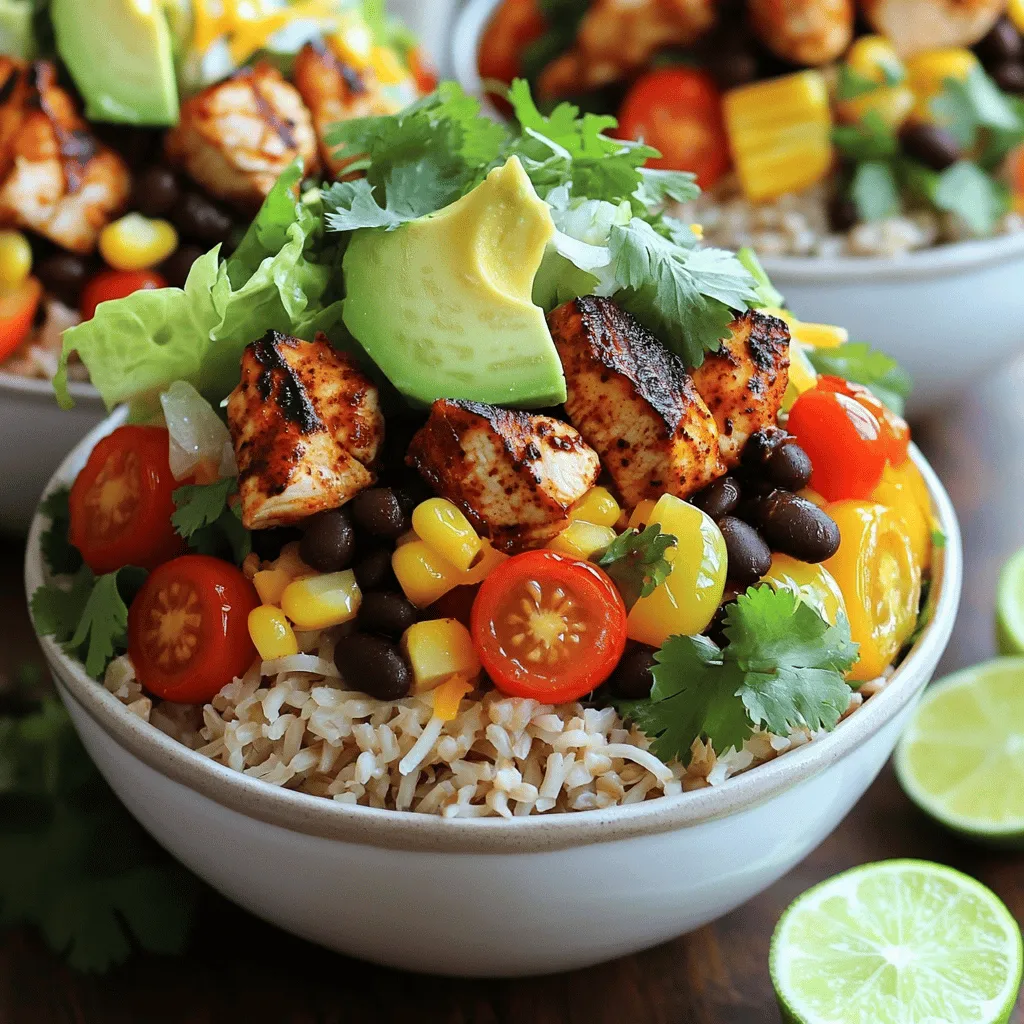 Für die Chipotle Chicken Burrito Bowls brauchen wir: - 450 g Hühnerbrust, gewürfelt - 2 Esslöffel Chipotlesoße (nach Geschmack anpassen) - 1 Teelöffel Kreuzkümmel - 1 Teelöffel Paprika - 1 Esslöffel Olivenöl Diese Zutaten sind der Grundpfeiler für den Geschmack. Die Hühnerbrust liefert Protein. Chipotlesoße bringt die nötige Schärfe und Tiefe. Gewürze wie Kreuzkümmel und Paprika runden das Ganze ab. Für die perfekte Bowl brauchst du auch: - 1 Tasse Vollkornreis (oder Quinoa) - 500 ml Hühnerbrühe (oder Gemüsebrühe) - 1 Dose schwarze Bohnen, abgetropft und abgespült - 1 Tasse Mais (frisch oder gefroren) - 1 Tasse Cherrytomaten, halbiert - 1 Paprika, gewürfelt (rot oder gelb für Süße) - 1 Avocado, in Scheiben geschnitten - 1 Tasse Eisbergsalat, zerkleinert - ½ Tasse geriebener Käse (Cheddar oder eine Mischung) - Frische Korianderblätter, gehackt (zum Garnieren) - Limettenviertel (zum Servieren) - Salz und Pfeffer nach Geschmack Diese Beilagen bringen Farbe und Textur. Reis oder Quinoa dienen als Basis. Bohnen und Mais fügen Fülle hinzu. Frisches Gemüse sorgt für einen knackigen Biss. Die Nährwerte für eine Portion sind: - Kalorien: Ca. 500 kcal - Proteingehalt: 30 g - Gesunde Fette: 15 g Diese Bowls bieten eine ausgewogene Mahlzeit. Sie enthalten gesunde Fette aus der Avocado und viel Protein aus dem Huhn. So kannst du dich gut gesättigt fühlen. Für das vollständige Rezept, schau dir die [Full Recipe] an. Um das Hühnerfleisch lecker zu machen, mariniere ich es zuerst. Ich nehme 450 g gewürfelte Hühnerbrust. In einer Schüssel vermische ich die Hühnerbrust mit 2 Esslöffeln Chipotlesoße, 1 Teelöffel Kreuzkümmel, 1 Teelöffel Paprika, 1 Esslöffel Olivenöl, Salz und Pfeffer. Ich achte darauf, dass das Hühnerfleisch gleichmäßig bedeckt ist. Dann lasse ich die Mischung mindestens 20 Minuten marinieren. Das gibt dem Fleisch Geschmack und macht es zart. In der Zeit, in der das Hühnerfleisch mariniert, bereite ich den Reis oder die Quinoa vor. Ich nehme 1 Tasse Vollkornreis und spüle ihn unter kaltem Wasser ab. In einem mittleren Topf bringe ich 500 ml Hühnerbrühe zum Kochen. Sobald die Brühe kocht, gebe ich den Reis dazu. Ich reduziere die Hitze, decke den Topf ab und lasse alles 45 Minuten köcheln. Wenn der Reis gar ist, lockere ich ihn mit einer Gabel auf. Jetzt kommt der spannende Teil: das Anbraten des Hühners! Ich erhitze eine Pfanne bei mittlerer Hitze und füge das marinierte Hühnerfleisch hinzu. Ich brate es etwa 7-10 Minuten lang. Dabei rühre ich ab und zu um, damit es gleichmäßig bräunt und durchgegart ist. Nach dem Garen füge ich die schwarzen Bohnen und den Mais hinzu und koche alles weitere 3-4 Minuten. So vermische ich die Aromen gut. Jetzt sind die Grundzutaten für die Burrito-Bowls bereit. Für das vollständige Rezept klicke hier: [Full Recipe]. Die Marinade ist der Schlüssel zu leckerem Hühnchen. Ich empfehle, die Gewürze nach Ihrem Geschmack anzupassen. Fügen Sie mehr Chipotlesoße hinzu, wenn Sie es scharf mögen. Für einen rauchigen Geschmack, probieren Sie geräucherten Paprika. Die Marinade sollte das Hühnchen gut umhüllen. Lassen Sie es mindestens 20 Minuten im Kühlschrank ziehen. So zieht der Geschmack gut ein. Für die Zubereitung brauchen Sie einige nützliche Utensilien. Eine große Schüssel ist wichtig zum Marinieren. Eine beschichtete Pfanne hilft, das Hühnchen gleichmäßig zu braten. Verwenden Sie einen Kochlöffel, um alles gut zu vermengen. Ein Messer und ein Schneidebrett sind nötig, um das Gemüse zu schneiden. Ein Topf ist wichtig, um den Reis oder die Quinoa zu kochen. Diese Geräte machen das Kochen einfacher und schneller. Die Präsentation macht viel aus. Servieren Sie die Bowls in tiefen Schalen. Beginnen Sie mit einer schönen Schicht Reis oder Quinoa. Legen Sie dann die Hühnchen- und Gemüsemischung darauf. Arrangieren Sie die Cherrytomaten und Avocadoscheiben schön. Fügen Sie zum Schluss Käse und Koriander hinzu. Diese Farben bringen Freude auf den Tisch. Limettenviertel an die Seite legen, damit jeder nach Belieben spritzen kann. So wird jede Bowl zu einem kleinen Kunstwerk. {{image_4}} Wenn du kein Fleisch magst, probiere Tofu oder Gemüse. Tofu hat eine tolle Textur. Marinier es mit der gleichen Sauce wie das Hühnchen. Du kannst auch Gemüse wie Zucchini, Paprika oder Pilze verwenden. Diese Optionen sind gesund und lecker. Reis oder Quinoa sind die Basis deiner Bowl. Vollkornreis gibt einen nussigen Geschmack. Quinoa ist leicht und hat mehr Eiweiß. Du kannst auch Jasminreis oder Basmati probieren. Jeder Reis hat seinen eigenen Charakter. Experimentiere mit verschiedenen Sorten für neuen Genuss. Toppings machen jede Bowl besser. Probiere frische Salsa, Guacamole oder Joghurt. Salsa bringt Frische und Schärfe. Guacamole fügt Cremigkeit hinzu. Joghurt ist eine tolle, kalorienarme Option. Diese Extras machen deine Burrito Bowl aufregend und lecker. Finde deine Lieblingskombination! Um die Reste der Chipotle-Hühnchen-Burrito-Bowls frisch zu halten, bewahre sie in luftdichten Behältern auf. Stelle sicher, dass die Bowls gut abgekühlt sind, bevor du sie in den Kühlschrank stellst. So bleiben die Aromen und die Texturen erhalten. Du kannst die Reste bis zu drei Tage im Kühlschrank lagern. Wenn du die Bowls länger aufbewahren möchtest, friere sie ein. Achte darauf, sie in portionsgerechten Behältern zu lagern. Wenn du bereit bist, die Burrito-Bowls zu genießen, gibt es zwei einfache Methoden zum Erwärmen. Die Mikrowelle ist schnell und bequem. Stelle die Bowls in eine mikrowellengeeignete Schüssel und decke sie ab. Erwärme sie für 2-3 Minuten. Rühre einmal um, um die Hitze gleichmäßig zu verteilen. Alternativ kannst du die Bowls im Ofen erwärmen. Heize den Ofen auf 180 Grad vor. Lege die Bowls in eine Auflaufform und decke sie mit Folie ab. Erwärme sie für etwa 15-20 Minuten, bis sie durchgehend heiß sind. Die Haltbarkeit der Zutaten ist wichtig, um Qualität und Frische zu gewährleisten. Frisches Hühnerfleisch sollte innerhalb von zwei Tagen nach dem Kauf verwendet werden. Gekochte Bohnen und Reis bleiben im Kühlschrank bis zu einer Woche frisch. Achte darauf, die Zutaten gut zu lagern, um Bakterienbildung zu vermeiden. Verwende immer frisches Gemüse und überprüfe die Haltbarkeit der Produkte, um die besten Ergebnisse zu erzielen. Die Zubereitung der Chipotle Chicken Burrito Bowls dauert insgesamt etwa 1 Stunde. Die Vorbereitungszeit beträgt 20 Minuten, während die Kochzeit etwa 40 Minuten in Anspruch nimmt. In dieser Zeit marinieren wir das Hühnchen und kochen den Reis oder Quinoa. So schaffen wir einen köstlichen und nahrhaften Genuss. Ja, du kannst die Bowls im Voraus zubereiten. Meal Prep ist eine tolle Idee! Koche alle Zutaten wie Hühnchen, Reis und Bohnen und lagere sie in separaten Behältern. So bleibt alles frisch. Du kannst die Bowls bis zu vier Tage im Kühlschrank aufbewahren. Einfach beim Servieren alles zusammenstellen und genießen. Authentische Chipotle Chicken Burrito Bowls findest du in vielen mexikanischen Restaurants. Einige bekannte Ketten bieten auch diese Bowls an. Schau dir die Bewertungen auf Restaurant-Apps an, um die besten Optionen in deiner Nähe zu finden. Genieß die Vielfalt und Qualität, die diese Bowls bieten! - Würzige Chipotle-Hühnchen-Burrito-Bowls Die Chipotle-Hühnchen-Burrito-Bowls sind einfach großartig. Sie bieten viele Aromen und Texturen. Diese Schüssel ist gesund und sättigend. Die Kombination aus Hühnchen, Bohnen und frischem Gemüse macht sie besonders lecker. - Kalorien: 500 - Fette: 15 g - Kohlenhydrate: 65 g - Eiweiße: 30 g Diese Nährwerte helfen dir, bewusst zu essen. Die Bowls sind nahrhaft und helfen dir, Energie zu tanken. Sie sind ideal für einen aktiven Tag. - Variationen und Abwandlungen Du kannst die Bowls leicht anpassen. Wenn du Gemüse magst, füge mehr hinzu. Tofu ist eine gute Wahl für eine vegetarische Option. Probiere auch andere Bohnen wie Kidneybohnen. Für mehr Geschmack kannst du verschiedene Saucen nutzen. Salsa oder Guacamole geben einen tollen Kick. Lass deiner Kreativität freien Lauf, um deine perfekte Bowl zu finden. Wenn du das vollständige Rezept suchst, findest du es hier. Die Zubereitung von Chipotle-Hühnchen-Burrito-Bowls ist einfach und macht Spaß. Wir haben die Hauptzutaten wie Hühnerbrust und Gewürze betrachtet. Die Schritt-für-Schritt-Anleitung hilft dir, alles perfekt zu kochen. Tipps zur Marinade und Präsentation machen dein Gericht noch besser. Du kannst sogar Variationen ausprobieren, wie vegetarische Optionen. Denke daran, die Reste richtig aufzubewahren, um die Qualität zu sichern. Probiere die Bowls aus, und genieße ein leckeres, gesundes Essen!