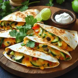 - 4 große Vollkorn-Tortillas - 1 Tasse geriebener Cheddar-Käse - 1 Tasse schwarze Bohnen, gut abgespült und abgetropft - 1 mittelgroße Zucchini, gewürfelt - 1 rote Paprika, gewürfelt - 1 Tasse Maiskörner (frisch oder gefroren) - 1 kleine rote Zwiebel, fein gehackt Diese Zutaten bilden die Basis für die Loaded Veggie Quesadillas. Vollkorn-Tortillas bieten einen gesunden und herzhaften Geschmack. Der Cheddar-Käse schmilzt wunderbar und bringt die Aromen zusammen. Die schwarzen Bohnen liefern Protein und machen die Füllung sättigender. Zucchini und Paprika bringen Frische und Farbe ins Gericht. Mais sorgt für eine süße Note, während die Zwiebel für einen leckeren Geschmack sorgt. - 2 Esslöffel Olivenöl - 1 Teelöffel gemahlenen Kreuzkümmel - 1 Teelöffel geräuchertes Paprikapulver - Salz und Pfeffer nach Geschmack Kreuzkümmel und geräuchertes Paprikapulver verleihen den Quesadillas einen tiefen, warmen Geschmack. Das Olivenöl hilft, das Gemüse anzubraten und fördert die Aromen. Salz und Pfeffer runden alles ab und sorgen dafür, dass die Quesadillas perfekt gewürzt sind. - Frischer Koriander, zur Garnierung - Sauerrahm oder griechischer Joghurt (zum Servieren) Frischer Koriander bringt einen tollen Geschmack und sieht schön aus. Sauerrahm oder griechischer Joghurt sind tolle Beilagen, die die Quesadillas ergänzen. Diese einfachen Zutaten machen das Gericht noch schmackhafter und interessanter. Für das gesamte Rezept, schau dir die Full Recipe an. - Erhitze 1 Esslöffel Olivenöl in einer Pfanne. - Füge die gehackte Zwiebel und den Knoblauch hinzu. - Brate sie für 3-4 Minuten, bis sie weich sind. - Gib die gewürfelte Zucchini, Paprika und den Mais dazu. - Rühre alles gut um und koche es für 5-7 Minuten. - Mische die schwarzen Bohnen und die Gewürze ein. - Nimm die Pfanne vom Herd und lasse die Mischung abkühlen. - Lege eine Tortilla in die Pfanne bei mittlerer Hitze. - Streue die Hälfte des Cheddar-Käses auf die Tortilla. - Löffle eine gute Menge der Gemüsefüllung auf den Käse. - Streue den restlichen Cheddar-Käse darüber. - Klappe die Tortilla in der Mitte zusammen. - Brate die Quesadilla 3-4 Minuten auf jeder Seite. - Nimm sie aus der Pfanne und wiederhole den Vorgang. - Schneide die Quesadillas in Keile. - Garniere sie mit frischem Koriander. - Serviere sie heiß mit Sauerrahm oder Joghurt. Diese Loaded Veggie Quesadillas sind voll von Geschmack und Genuss. Du hast nun eine einfache und leckere Möglichkeit, ein gesundes Gericht zu genießen. Schau dir die Full Recipe für weitere Details an. Um die perfekten Quesadillas zu machen, achte auf die Temperatur. Du solltest die Pfanne bei mittlerer Hitze nutzen. So wird die Tortilla schön knusprig. Brate sie für etwa 3-4 Minuten auf jeder Seite. So schmilzt der Käse gut und die Außenseite wird goldbraun. Die Käsesorte ist wichtig. Ich empfehle, geriebenen Cheddar zu verwenden. Er schmilzt gut und hat einen tollen Geschmack. Du kannst auch andere Käsesorten ausprobieren, wie Monterey Jack oder Gouda. Sei kreativ mit der Füllung! Du kannst verschiedene Gemüsesorten verwenden. Zucchini, Paprika und Mais sind eine tolle Basis, aber du kannst auch Spinat oder Pilze hinzufügen. Wenn du vegane Optionen möchtest, ersetze den Käse durch vegane Alternativen. Du kannst auch Avocado oder Tofu einfügen. Diese Varianten sind gesund und lecker. Die Präsentation macht viel aus! Serviere die Quesadilla-Keile auf einer bunten Platte. Das sieht einladend aus und macht Appetit. Dips und Garnierungen sind wichtig. Ich mag es, Sauerrahm oder griechischen Joghurt dazuzureichen. Frischer Koriander und Limettenviertel verleihen den Quesadillas mehr Farbe und Geschmack. Mit diesen Tipps kannst du deine Loaded Veggie Quesadillas noch besser machen. Probiere sie aus und entdecke die Vielfalt! Für das vollständige Rezept, schau dir den [Full Recipe] an. {{image_4}} Eine gute Möglichkeit, die Loaded Veggie Quesadillas zu verändern, ist das Hinzufügen von Protein. - Du kannst Hühnchen oder Tofu hinzufügen. - Weitere Bohnensorten wie Pinto- oder Kidneybohnen sind auch lecker. Das Hinzufügen von Protein macht die Quesadillas sättigender. So wird jedes Stück zur Nahrungsquelle. Wenn du Hühnchen wählst, brate es vorher an und würze es gut. Tofu sollte gut gewürzt sein und eine schöne goldene Farbe haben. Für eine mediterrane Note kannst du andere Zutaten verwenden. - Fetakäse und Oliven bringen einen frischen Geschmack. - Spinat und getrocknete Tomaten sind ebenfalls eine tolle Ergänzung. Die Kombination aus Feta und Oliven gibt den Quesadillas einen salzigen, herzhaften Geschmack. Spinat sorgt für eine schöne Farbe und Nährstoffe. Das macht deine Quesadillas nicht nur lecker, sondern auch bunt und einladend. Wenn du es scharf magst, experimentiere mit Gewürzen. - Füge Jalapeños oder scharfe Soßen hinzu. - Probiere auch scharfe Gewürze wie Chili-Pulver. Die Schärfe bringt den Geschmack der Quesadillas auf ein neues Level. Achte darauf, die Schärfe nach deinem Geschmack anzupassen. So kannst du sicherstellen, dass jeder Biss aufregend bleibt. - Bewahre die ungekochte Gemüsefüllung im Kühlschrank auf. - Verwende sie innerhalb von zwei Tagen vor dem Braten. Die ungekochte Mischung kann schnell verderben. Achte darauf, sie gut abzudecken. So bleibt der Geschmack frisch. - Lagere die gekochten Quesadillas im Kühlschrank. - Lege sie in einen luftdichten Behälter. Wenn du die Quesadillas länger aufbewahren möchtest, friere sie ein. Wickele sie fest in Frischhaltefolie. So bleiben sie bis zu drei Monate frisch. - Nutze die Mikrowelle oder eine Pfanne zum Wiedererwärmen. - In der Mikrowelle dauert es nur ein bis zwei Minuten. Wenn du die Pfanne nutzt, erhitze sie auf mittlerer Stufe. Brate die Quesadillas für 2-3 Minuten auf jeder Seite. So werden sie wieder knusprig. Die richtige Lagerung und das richtige Aufwärmen machen einen großen Unterschied für den Geschmack. So genießt du die Loaded Veggie Quesadillas immer frisch. Die Zubereitung der Loaded Veggie Quesadillas dauert insgesamt etwa 30 Minuten. Die Vorbereitungszeit liegt bei etwa 15 Minuten. In dieser Zeit kannst du das Gemüse schneiden und die Füllung vorbereiten. Danach brätst du die Quesadillas in der Pfanne, was weitere 15 Minuten in Anspruch nimmt. So hast du schnell ein leckeres Gericht auf dem Tisch. Ja, die Loaded Veggie Quesadillas können leicht vegan sein. Du kannst den Cheddar-Käse einfach durch eine vegane Käsealternative ersetzen. Viele Marken bieten jetzt schmelzenden veganen Käse an, der gut funktioniert. Auch kannst du den Sauerrahm durch pflanzliche Joghurtalternativen ersetzen. So hast du ein köstliches veganes Gericht, das jeden begeistert. Zu den Loaded Veggie Quesadillas passen viele Beilagen gut. Dips wie Guacamole oder Salsa sind immer eine gute Wahl. Auch ein frischer Salat gibt dem Gericht eine schöne Note. Du könntest auch etwas Sauerrahm oder griechischen Joghurt dazu servieren. Das sorgt für einen tollen Geschmack und eine schöne Präsentation. Um die Quesadillas gesund zu halten, wähle frisches Gemüse. Zucchini, Paprika und schwarze Bohnen sind nahrhaft und lecker. Verwende Vollkorn-Tortillas, die mehr Ballaststoffe bieten. Außerdem kannst du den Käse reduzieren oder weglassen, wenn du magst. Achte darauf, das Olivenöl sparsam zu verwenden. So bleibst du im Rahmen einer gesunden Ernährung. Für mehr Details zu den Zutaten kannst du die Full Recipe anschauen. Die Loaded Veggie Quesadillas sind einfach zuzubereiten und schmecken köstlich. Wir haben die Hauptzutaten wie Tortillas, Käse und Gemüse sowie die Schritte zur Zubereitung behandelt. Tipps zuVariationen, Lagerung und gesunden Anpassungen runden den Artikel ab. Du kannst diese Quesadillas nach deinem Geschmack anpassen. Experimentiere mit verschiedenen Füllungen und Gewürzen. So machst du jede Zubereitung zu einem neuen Erlebnis. Viel Spaß beim Kochen!