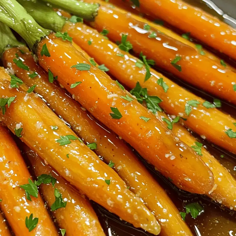 - 450 g Babykümmel, geschält - 2 Esslöffel Honig - 2 Esslöffel reiner Ahornsirup - 2 Esslöffel ungesalzene Butter - 1/2 Teelöffel Zimt - Salz und Pfeffer nach Geschmack - Frische Petersilie, gehackt (zum Garnieren) Die Hauptzutaten für die Honig-Ahornsirup-glasierten Karotten sind einfach und frisch. Ich liebe, wie Babykümmel süß und zart sind. Du kannst sie mit Honig und Ahornsirup verfeinern. Diese beiden Süßstoffe geben den Karotten einen köstlichen Geschmack. Sie sind perfekt für ein schnelles Abendessen oder als Beilage. Die Butter bringt einen reichen, cremigen Geschmack. Zimt fügt eine warme Note hinzu, die die Süße ausgleicht. Vergiss nicht, Salz und Pfeffer nach deinem Geschmack hinzuzufügen. Petersilie bringt Farbe und Frische. Wenn du die Zutaten bereit hast, bist du bereit für das [Full Recipe]. So einfach kann es sein, leckere und gesunde Karotten zuzubereiten! Zuerst schäle ich die Babykümmel. Das ist einfach und macht die Karotten zart. Ich benutze einen kleinen Schäler. Danach stelle ich alle Zutaten bereit. Das macht die Zubereitung schneller und einfacher. Ich beginne, indem ich die Butter in einer großen Pfanne schmelze. Die Hitze stelle ich auf mittel. Wenn die Butter geschmolzen ist, gebe ich die geschälten Karotten in die Pfanne. Ich brate sie etwa fünf Minuten an. Sie sollen leicht weich werden. Jetzt mache ich die Glasur. In einer kleinen Schüssel vermenge ich Honig, Ahornsirup, Zimt, Salz und Pfeffer. Ich rühre, bis alles gut gemischt ist. Dann gieße ich die Glasur über die Karotten in der Pfanne. Ich rühre alles gut durch, damit die Karotten gleichmäßig überzogen sind. Ich reduziere die Hitze jetzt auf niedrig und decke die Pfanne ab. Die Karotten köcheln etwa 10 bis 15 Minuten. Ich rühre ab und zu um. Die Karotten sind fertig, wenn sie zart sind. Die Glasur dickt dabei leicht ein. Ich schmecke die Karotten zum Schluss ab und füge nach Geschmack Salz und Pfeffer hinzu. Für das vollständige Rezept kannst du die angegebene Quelle nutzen. Um die Glasur zu verbessern, füge Preiselbeeren hinzu. Sie geben den Karotten eine fruchtige Süße. Du kannst den Geschmack auch variieren, indem du mehr Zimt oder andere Gewürze hinzufügst. Dies verändert den Geschmack und die Konsistenz. Probiere es aus und finde deine perfekte Mischung. Schäle die Babykümmel mit einem scharfen Messer. Achte darauf, die Enden abzuschneiden. Schneide die Karotten gleichmäßig. So garen sie gleichmäßig und bleiben zart. Kleinere Stücke sind auch schneller gar. Das macht das Kochen einfacher und schneller. Die glasierten Karotten passen gut zu vielen Gerichten. Sie sind eine tolle Beilage zu Hähnchen oder Fisch. Auch zu Reis oder Quinoa schmecken sie hervorragend. Für Getränke empfehle ich einen frischen Weißwein oder ein leichtes Ale. Diese Kombinationen heben den Geschmack der Karotten hervor. {{image_4}} Die Karotten können je nach Saison angepasst werden. Im Frühling sind junge, süße Karotten ideal. Im Sommer finde ich, dass kleine, knackige Babykümmel besonders gut schmecken. Im Herbst kann man Wurzelgemüse wie Pastinaken oder Rüben hinzufügen. Im Winter sind auch gefrorene Karotten eine gute Wahl, da sie leicht verfügbar sind. Diese Anpassungen bringen frische Aromen auf den Tisch. Es gibt viele Möglichkeiten, die Süße zu variieren. Du kannst reinen Ahornsirup anstelle von Honig verwenden. Agavendicksaft ist auch eine gute Option. Diese Alternativen bringen unterschiedliche Geschmäcker. Wenn du mehr Fruchtigkeit willst, probiere einen Spritzer Orangensaft. Er gibt den Karotten eine frische Note. Die Glasur passt nicht nur zu Karotten. Du kannst auch andere Gemüsearten verwenden. Zucchini, Brokkoli oder Blumenkohl eignen sich gut. Diese Gemüsesorten nehmen die süße Glasur gut auf. Mische sie für mehr Farben und Texturen. So wird das Gericht noch spannender. Du kannst die verschiedenen Gemüse einfach in der gleichen Pfanne garen. Das macht das Kochen leicht und schnell. Für das vollständige Rezept, schaue dir den [Full Recipe] an. Du kannst die glasierten Karotten sicher im Kühlschrank aufbewahren. Lege sie in einen luftdichten Behälter. So bleiben sie frisch. Die Reste halten sich gut für etwa drei bis fünf Tage. Wenn du sie wieder aufwärmen möchtest, nutze eine Pfanne oder die Mikrowelle. Achte darauf, sie nicht zu lange zu erhitzen, damit sie nicht matschig werden. Wenn du die Karotten länger aufbewahren möchtest, kannst du sie einfrieren. Teile die Karotten in Portionen auf. Lege sie in Gefrierbeutel und drücke die Luft heraus. So bleibt der Geschmack frisch. Du kannst sie bis zu drei Monate im Gefrierfach lagern. Zum Auftauen lege die Karotten einfach über Nacht in den Kühlschrank. Dann erwärmst du sie in einer Pfanne oder Mikrowelle. Wenn du Reste hast, kannst du kreativ sein. Füge die Karotten zu einem Salat hinzu. Sie passen gut zu grünem Blattgemüse. Du kannst sie auch in eine Gemüsesuppe geben. Eine andere Idee ist, sie in einem Wrap zu verwenden. So schaffst du neue Gerichte mit wenig Aufwand. Glasierte Karotten sind im Kühlschrank etwa 3 bis 5 Tage haltbar. Lagere sie in einem luftdichten Behälter. So bleiben sie frisch. Wenn du sie länger aufbewahren möchtest, friere sie ein. Achte darauf, die Karotten vorher gut abzukühlen. Im Gefrierschrank halten sie bis zu 3 Monate. Ja, du kannst die Karotten auch im Ofen zubereiten! Heize den Ofen auf 200 °C vor. Lege die Karotten auf ein Backblech und gieße die Glasur darüber. Mische alles gut, damit die Karotten gleichmäßig bedeckt sind. Röste sie dann etwa 25 bis 30 Minuten. Wende sie nach der Hälfte der Zeit, damit sie gleichmäßig garen. Du kannst viele Gewürze hinzufügen, um die Karotten zu verfeinern. Zum Beispiel passen Ingwer oder Muskatnuss gut dazu. Auch ein Hauch von Kreuzkümmel kann den Geschmack verändern. Experimentiere mit deinen Lieblingsgewürzen! So machst du das Rezept einzigartig. Für das vollständige Rezept schau dir die [Full Recipe] an. In diesem Blogbeitrag haben wir die besten Zutaten und Schritte für glasierten Babykümmel besprochen. Wir haben verschiedene Tipps und Tricks geteilt, um das Gericht zu verbessern. Du kannst Saisonales anpassen und kreative Variationen ausprobieren, um neue Geschmäcker zu entdecken. Denke daran, die Reste richtig zu lagern oder einzufrieren. So sparst du Zeit und Lebensmittel. Mit diesen Ideen wird dein Gericht nicht nur schmackhaft, sondern auch vielseitig. Viel Spaß beim Kochen und Genießen!
