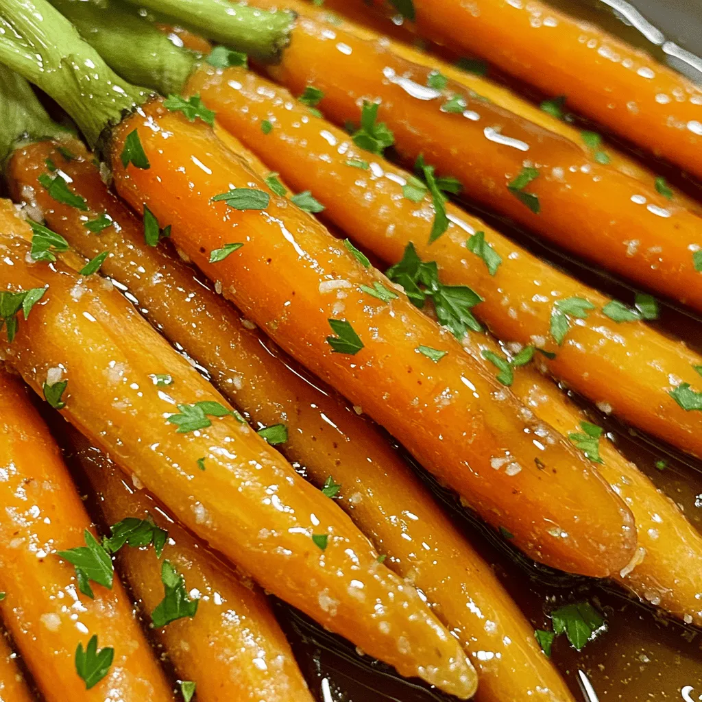 - 450 g Babykümmel, geschält - 2 Esslöffel Honig - 2 Esslöffel reiner Ahornsirup - 2 Esslöffel ungesalzene Butter - 1/2 Teelöffel Zimt - Salz und Pfeffer nach Geschmack - Frische Petersilie, gehackt (zum Garnieren) Die Hauptzutaten für die Honig-Ahornsirup-glasierten Karotten sind einfach und frisch. Ich liebe, wie Babykümmel süß und zart sind. Du kannst sie mit Honig und Ahornsirup verfeinern. Diese beiden Süßstoffe geben den Karotten einen köstlichen Geschmack. Sie sind perfekt für ein schnelles Abendessen oder als Beilage. Die Butter bringt einen reichen, cremigen Geschmack. Zimt fügt eine warme Note hinzu, die die Süße ausgleicht. Vergiss nicht, Salz und Pfeffer nach deinem Geschmack hinzuzufügen. Petersilie bringt Farbe und Frische. Wenn du die Zutaten bereit hast, bist du bereit für das [Full Recipe]. So einfach kann es sein, leckere und gesunde Karotten zuzubereiten! Zuerst schäle ich die Babykümmel. Das ist einfach und macht die Karotten zart. Ich benutze einen kleinen Schäler. Danach stelle ich alle Zutaten bereit. Das macht die Zubereitung schneller und einfacher. Ich beginne, indem ich die Butter in einer großen Pfanne schmelze. Die Hitze stelle ich auf mittel. Wenn die Butter geschmolzen ist, gebe ich die geschälten Karotten in die Pfanne. Ich brate sie etwa fünf Minuten an. Sie sollen leicht weich werden. Jetzt mache ich die Glasur. In einer kleinen Schüssel vermenge ich Honig, Ahornsirup, Zimt, Salz und Pfeffer. Ich rühre, bis alles gut gemischt ist. Dann gieße ich die Glasur über die Karotten in der Pfanne. Ich rühre alles gut durch, damit die Karotten gleichmäßig überzogen sind. Ich reduziere die Hitze jetzt auf niedrig und decke die Pfanne ab. Die Karotten köcheln etwa 10 bis 15 Minuten. Ich rühre ab und zu um. Die Karotten sind fertig, wenn sie zart sind. Die Glasur dickt dabei leicht ein. Ich schmecke die Karotten zum Schluss ab und füge nach Geschmack Salz und Pfeffer hinzu. Für das vollständige Rezept kannst du die angegebene Quelle nutzen. Um die Glasur zu verbessern, füge Preiselbeeren hinzu. Sie geben den Karotten eine fruchtige Süße. Du kannst den Geschmack auch variieren, indem du mehr Zimt oder andere Gewürze hinzufügst. Dies verändert den Geschmack und die Konsistenz. Probiere es aus und finde deine perfekte Mischung. Schäle die Babykümmel mit einem scharfen Messer. Achte darauf, die Enden abzuschneiden. Schneide die Karotten gleichmäßig. So garen sie gleichmäßig und bleiben zart. Kleinere Stücke sind auch schneller gar. Das macht das Kochen einfacher und schneller. Die glasierten Karotten passen gut zu vielen Gerichten. Sie sind eine tolle Beilage zu Hähnchen oder Fisch. Auch zu Reis oder Quinoa schmecken sie hervorragend. Für Getränke empfehle ich einen frischen Weißwein oder ein leichtes Ale. Diese Kombinationen heben den Geschmack der Karotten hervor. {{image_4}} Die Karotten können je nach Saison angepasst werden. Im Frühling sind junge, süße Karotten ideal. Im Sommer finde ich, dass kleine, knackige Babykümmel besonders gut schmecken. Im Herbst kann man Wurzelgemüse wie Pastinaken oder Rüben hinzufügen. Im Winter sind auch gefrorene Karotten eine gute Wahl, da sie leicht verfügbar sind. Diese Anpassungen bringen frische Aromen auf den Tisch. Es gibt viele Möglichkeiten, die Süße zu variieren. Du kannst reinen Ahornsirup anstelle von Honig verwenden. Agavendicksaft ist auch eine gute Option. Diese Alternativen bringen unterschiedliche Geschmäcker. Wenn du mehr Fruchtigkeit willst, probiere einen Spritzer Orangensaft. Er gibt den Karotten eine frische Note. Die Glasur passt nicht nur zu Karotten. Du kannst auch andere Gemüsearten verwenden. Zucchini, Brokkoli oder Blumenkohl eignen sich gut. Diese Gemüsesorten nehmen die süße Glasur gut auf. Mische sie für mehr Farben und Texturen. So wird das Gericht noch spannender. Du kannst die verschiedenen Gemüse einfach in der gleichen Pfanne garen. Das macht das Kochen leicht und schnell. Für das vollständige Rezept, schaue dir den [Full Recipe] an. Du kannst die glasierten Karotten sicher im Kühlschrank aufbewahren. Lege sie in einen luftdichten Behälter. So bleiben sie frisch. Die Reste halten sich gut für etwa drei bis fünf Tage. Wenn du sie wieder aufwärmen möchtest, nutze eine Pfanne oder die Mikrowelle. Achte darauf, sie nicht zu lange zu erhitzen, damit sie nicht matschig werden. Wenn du die Karotten länger aufbewahren möchtest, kannst du sie einfrieren. Teile die Karotten in Portionen auf. Lege sie in Gefrierbeutel und drücke die Luft heraus. So bleibt der Geschmack frisch. Du kannst sie bis zu drei Monate im Gefrierfach lagern. Zum Auftauen lege die Karotten einfach über Nacht in den Kühlschrank. Dann erwärmst du sie in einer Pfanne oder Mikrowelle. Wenn du Reste hast, kannst du kreativ sein. Füge die Karotten zu einem Salat hinzu. Sie passen gut zu grünem Blattgemüse. Du kannst sie auch in eine Gemüsesuppe geben. Eine andere Idee ist, sie in einem Wrap zu verwenden. So schaffst du neue Gerichte mit wenig Aufwand. Glasierte Karotten sind im Kühlschrank etwa 3 bis 5 Tage haltbar. Lagere sie in einem luftdichten Behälter. So bleiben sie frisch. Wenn du sie länger aufbewahren möchtest, friere sie ein. Achte darauf, die Karotten vorher gut abzukühlen. Im Gefrierschrank halten sie bis zu 3 Monate. Ja, du kannst die Karotten auch im Ofen zubereiten! Heize den Ofen auf 200 °C vor. Lege die Karotten auf ein Backblech und gieße die Glasur darüber. Mische alles gut, damit die Karotten gleichmäßig bedeckt sind. Röste sie dann etwa 25 bis 30 Minuten. Wende sie nach der Hälfte der Zeit, damit sie gleichmäßig garen. Du kannst viele Gewürze hinzufügen, um die Karotten zu verfeinern. Zum Beispiel passen Ingwer oder Muskatnuss gut dazu. Auch ein Hauch von Kreuzkümmel kann den Geschmack verändern. Experimentiere mit deinen Lieblingsgewürzen! So machst du das Rezept einzigartig. Für das vollständige Rezept schau dir die [Full Recipe] an. In diesem Blogbeitrag haben wir die besten Zutaten und Schritte für glasierten Babykümmel besprochen. Wir haben verschiedene Tipps und Tricks geteilt, um das Gericht zu verbessern. Du kannst Saisonales anpassen und kreative Variationen ausprobieren, um neue Geschmäcker zu entdecken. Denke daran, die Reste richtig zu lagern oder einzufrieren. So sparst du Zeit und Lebensmittel. Mit diesen Ideen wird dein Gericht nicht nur schmackhaft, sondern auch vielseitig. Viel Spaß beim Kochen und Genießen!