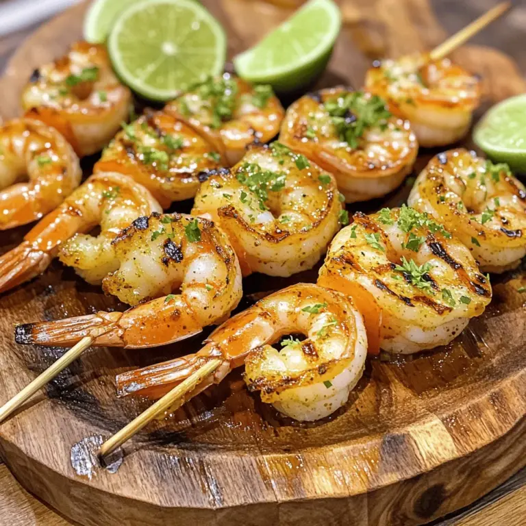 - Garnelen (450 g, geschält und entdarmt) - Olivenöl (2 Esslöffel) - Frischer Limettensaft (2 Esslöffel) Garnelen sind die Hauptzutat in diesem Rezept. Wähle große, frische Garnelen für das beste Ergebnis. Die Kombination von Olivenöl und Limettensaft gibt den Garnelen ein tolles Aroma. - Limettenschale (von 1 Limette) - Knoblauch (2 Zehen, fein gehackt) - Chilipulver (1 Teelöffel) Die Limettenschale bringt eine frische Note. Knoblauch gibt einen herzhaften Geschmack. Chilipulver sorgt für die richtige Schärfe. Diese Gewürze sind wichtig für den vollen Geschmack. - Frischer Koriander (gehackt) - Limettenschnitze (zum Servieren) Koriander ist eine tolle Garnitur. Er ergänzt den Geschmack der Garnelen perfekt. Limettenschnitze zum Servieren fügen einen spritzigen Kick hinzu. Für die vollständige Rezeptanleitung sieh dir das [Full Recipe] an. Um die Garnelen vorzubereiten, beginne mit der Marinade. Mische in einer großen Schüssel Olivenöl, frischen Limettensaft und die Schale von einer Limette. Füge die fein gehackten Knoblauchzehen, Chilipulver, geräuchertes Paprikapulver, Kreuzkümmel, Salz und Pfeffer hinzu. Rühre alles gut um, bis es gleichmäßig ist. Danach kommen die Garnelen in die Schüssel. Wälze sie gut in der Marinade, sodass sie überall bedeckt sind. Lass die Garnelen mindestens 30 Minuten im Kühlschrank marinieren. Du kannst sie auch bis zu 2 Stunden marinieren, um den Geschmack zu intensivieren. Heize den Grill auf mittlere bis hohe Hitze vor. Wenn du Holzspieße verwendest, lege sie 30 Minuten in Wasser. So verbrennen sie nicht beim Grillen. Dies ist ein wichtiger Schritt, um die Garnelen sicher auf den Spießen zu halten. Nun ist es Zeit, die Garnelen auf die Spieße zu stecken. Steche jede Garnele am Schwanz- und Kopfende durch. Das gibt den Garnelen Stabilität. Grill die Garnelen für 2-3 Minuten auf jeder Seite. Sie sind fertig, wenn sie rosa und opak sind. Achte darauf, die Garnelen nicht zu lange zu garen. Nimm sie anschließend vom Grill und lass sie kurz ruhen, damit sie saftig bleiben. Serviere die gegrillten Garnelen auf einer Platte mit frischem Koriander und Limettenschnitzen. Für das vollständige Rezept, schau dir die [Full Recipe] an. - Empfohlene Grilltemperatur: Stelle deinen Grill auf mittlere bis hohe Hitze ein. Dies hilft, die Garnelen schnell zu garen und macht sie saftig. - Beste Garzeit für zarte Garnelen: Grill die Garnelen etwa 2-3 Minuten auf jeder Seite. Achte darauf, dass sie rosa und opak sind. Übergrillen macht sie zäh. - So intensivieren Sie den Geschmack: Lasse die Garnelen mindestens 30 Minuten marinieren. Für einen stärkeren Geschmack kannst du sie bis zu 2 Stunden im Kühlschrank lassen. - Alternative Marinierzeiten: Wenn du Zeit hast, probiere eine längere Marinade. So ziehen die Aromen besser ein und geben den Garnelen mehr Geschmack. - Welche Beilagen passen gut dazu? Serviere die Garnelen mit frischem Salat, Reis oder Tortillas. Diese Beilagen ergänzen den Geschmack gut. - Perfekte Snacks für den Grillabend: Probiere nach dem Grillen gegrilltes Gemüse oder Nachos mit Dips. Diese Snacks sorgen für Vielfalt und Spaß beim Essen. Für die vollständige Zubereitung der Chili Lime Gegrillte Garnelen, schaue dir das [Full Recipe] an. {{image_4}} Für Chili Lime gegrillte Garnelen kann man verschiedene Gewürzmischungen nutzen. Eine milde Marinade ist oft aus Limettensaft und Knoblauch. Diese bringt den frischen Geschmack der Garnelen hervor. Wenn du es schärfer magst, füge mehr Chilipulver hinzu. Auch eine Prise Cayennepfeffer kann helfen. Experimentiere mit Kräutern wie Oregano oder Thymian. So kreierst du deinen eigenen Stil. Falls du eine vegane Option suchst, kannst du Gemüse grillen. Paprika, Zucchini und Auberginen sind großartig. Schneide sie in Stücke und mariniere sie wie die Garnelen. Tofu oder Seitan sind auch gute Alternativen. Beide nehmen die Marinade gut auf. Grill sie für 5 bis 7 Minuten. So wirst du ein tolles Aroma erhalten. Du kannst Garnelen auch im Ofen oder in einer Grillpfanne zubereiten. Heize den Ofen auf 200 Grad vor. Lege die marinierten Garnelen auf ein Backblech. Backe sie für 8 bis 10 Minuten. In einer Grillpfanne dauert es etwa 5 bis 6 Minuten. Achte darauf, die Garnelen nicht zu lange zu garen. So bleiben sie saftig und lecker. Für das vollständige Rezept, schau dir die [Full Recipe] an. Wenn Sie Garnelen übrig haben, lagern Sie diese im Kühlschrank. Stellen Sie sicher, dass sie in einem luftdichten Behälter sind. So bleiben sie frisch. Die Garnelen sind im Kühlschrank für bis zu zwei Tage haltbar. Vor dem Servieren sollten Sie die Garnelen erneut aufwärmen. Dies können Sie in einer Pfanne oder in der Mikrowelle tun. Achten Sie darauf, sie nur kurz zu erhitzen, damit sie nicht austrocknen. Um die Garnelen länger aufzubewahren, können Sie sie im Gefrierschrank lagern. Legen Sie die gekochten Garnelen in einen gefrierfesten Beutel. Drücken Sie die Luft heraus, bevor Sie den Beutel verschließen. So vermeiden Sie Gefrierbrand. Gegrillte Garnelen sind im Gefrierschrank bis zu drei Monate haltbar. Denken Sie daran, die Garnelen vor dem Verzehr im Kühlschrank auftauen zu lassen. Die richtige Handhabung von Garnelen ist wichtig. Stellen Sie sicher, dass Ihre Hände und alle Utensilien sauber sind. Waschen Sie Ihre Hände immer vor und nach der Zubereitung. Verwenden Sie ein sauberes Schneidebrett für die Garnelen. Wenn Sie den Grill benutzen, reinigen Sie ihn gründlich vor und nach dem Grillen. So stellen Sie sicher, dass keine Keime übertragen werden. Ich empfehle, die Garnelen mindestens 30 Minuten zu marinieren. So ziehen die Aromen gut ein. Wenn Sie mehr Geschmack möchten, können Sie sie bis zu 2 Stunden marinieren. Achten Sie darauf, sie nicht zu lange zu lassen, damit sie zart bleiben. Ja, Sie können die Garnelen im Ofen zubereiten. Heizen Sie den Ofen auf 200 Grad Celsius vor. Legen Sie die Garnelen auf ein Backblech. Backen Sie sie etwa 8–10 Minuten. Sie sind fertig, wenn sie rosa und gar sind. Es gibt viele Beilagen, die gut passen. Hier sind einige Ideen: - Reis oder Quinoa - Gegrilltes Gemüse - Ein frischer Salat - Tortillas oder Baguette Ja, dieses Rezept ist glutenfrei. Die Marinade enthält keine glutenhaltigen Zutaten. Achten Sie darauf, dass alle verwendeten Gewürze und Öle auch glutenfrei sind. Zusammenfassend haben wir die besten Tipps für die Zubereitung von Chili Lime Garnelen behandelt. Du hast die wichtigen Zutaten, Mariniermethoden und Grilltechniken kennengelernt. Achte darauf, die Garnelen nicht zu lange zu marinieren, um den perfekten Geschmack zu erzielen. Denke auch an Variationen, wie vegane Alternativen oder andere Gewürze. Mit diesen einfachen Schritten kannst du ein tolles Grillgericht zaubern. Viel Spaß beim Grillen und Ausprobieren neuer Rezepte!