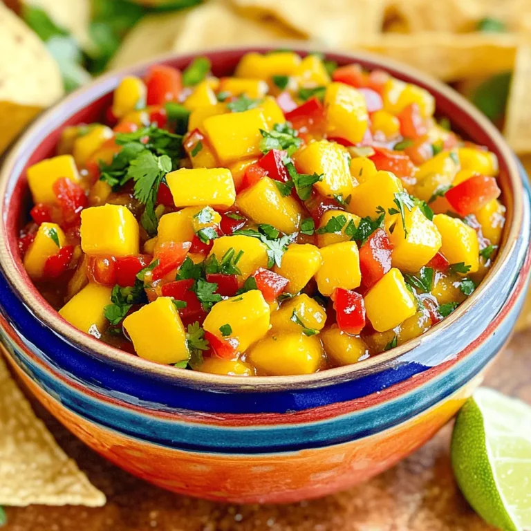 Für die würzige Mango-Habanero-Salsa benötigst du einige frische und einfache Zutaten. Hier sind die Hauptzutaten: - 2 reife Mangos, geschält und gewürfelt - 1-2 Habanero-Paprika, fein gehackt - 1 kleine rote Zwiebel, fein gehackt - 1/2 Tasse frischer Koriander, gehackt - Saft von 2 Limetten - 1 Teelöffel Meersalz - 1 Teelöffel Honig (optional) - 1/2 Tasse gewürfelte rote Paprika Diese Zutaten bringen Frische und Wärme in dein Gericht. Die Mangos bieten eine süße Basis, die die Schärfe der Habaneros ausgleicht. Wenn du deinen Salsa-Geschmack anpassen möchtest, gibt es einige optionale Zutaten. Hier sind ein paar Vorschläge: - 1/2 Tasse gewürfelte Avocado für eine cremige Textur - 1 kleine Jalapeño für zusätzliche Schärfe - 1/4 Tasse gewürfelte Gurke für mehr Frische - 1 Teelöffel geräuchertes Paprikapulver für einen rauchigen Geschmack Mit diesen Zutaten kannst du deiner Salsa eine persönliche Note verleihen. Probiere verschiedene Kombinationen aus! Ja, es gibt einige Alternativen, die du verwenden kannst. Wenn du keine Habanero-Paprika magst, sind hier einige Optionen: - Verwende Serrano-Paprika für weniger Schärfe - Nutze rote Paprika, wenn du es mild magst - Für eine süßere Salsa kannst du Ananas statt Mango verwenden Diese Alternativen helfen, den Geschmack zu variieren und das Rezept zu deinem eigenen zu machen! Besuche die Vollständige Anleitung für mehr Details. Um die Salsa vorzubereiten, beginne mit den Mangos. Du brauchst zwei reife Mangos. Schäle sie und schneide sie in kleine Würfel. Achte darauf, die Mangos gut zu wählen. Sie sollten weich, aber nicht matschig sein. Danach nimm die Habanero-Paprika. Je nach Schärfe, die du magst, kannst du eine oder zwei verwenden. Hacke die Paprika fein und entferne die Samen, wenn du es milder magst. Für die weiteren Zutaten nimm eine kleine rote Zwiebel und hacke sie ebenfalls klein. Frischer Koriander bringt tollen Geschmack. Hacke eine halbe Tasse Korianderblätter. Schließlich brauchst du den Saft von zwei Limetten. Jetzt geht es ans Mischen! Nimm eine große Schüssel. Gib die gewürfelten Mangos und die rote Paprika hinein. Füge die gehackte Habanero-Paprika hinzu. Jetzt kommen die Zwiebel und der Koriander dazu. Presse den Limettensaft direkt über die Mischung. Das bringt Frische! Streue das Meersalz darüber und, wenn du magst, den Honig für etwas Süße. Jetzt mische alles vorsichtig, bis die Zutaten gut verteilt sind. Schmecke die Salsa ab. Du kannst mehr Salz oder Limettensaft hinzufügen, wenn du möchtest. Decke die Schüssel ab und lasse die Salsa mindestens 30 Minuten im Kühlschrank ruhen. So entfalten sich die Aromen besser. Die Salsa sollte frisch und leicht sein. Wenn sie zu flüssig ist, kannst du mehr Mango oder Paprika hinzufügen. Das macht die Salsa dicker. Wenn sie zu fest ist, füge etwas mehr Limettensaft hinzu. Achte darauf, dass die Salsa gut vermischt ist. So schmeckt sie besser. Verwende die Salsa als Dip für Tortilla-Chips oder als Topping für gegrilltes Hähnchen. Jetzt bist du bereit für die Full Recipe. Viel Spaß beim Zubereiten! Die Habanero-Paprika sorgt für die Schärfe in der Salsa. Du kannst die Schärfe leicht anpassen. Wenn du es milder magst, entferne die Samen und die weißen Innenteile der Paprika. Diese Teile enthalten die meisten Schärfe. Für mehr Hitze, lass alles drin. Probiere die Salsa nach der Zubereitung. Füge mehr Habanero hinzu, wenn du mehr Schärfe möchtest. Die Salsa hält sich gut im Kühlschrank. Bewahre sie in einem luftdichten Behälter auf. So bleiben die Aromen frisch. Du kannst die Salsa bis zu fünf Tage lagern. Vor dem Servieren, rühre die Salsa gut um. Die Aromen setzen sich manchmal ab. Wenn sie zu dick wird, füge etwas Limettensaft hinzu, um die Frische zu bewahren. Frische Zutaten sind der Schlüssel zu einem guten Geschmack. Verwende frische Mangos und Koriander für die beste Salsa. Getrocknete Zutaten können den Geschmack verändern. Du kannst jedoch getrocknete Gewürze verwenden, wenn frische nicht verfügbar sind. Achte darauf, die Menge anzupassen. Getrocknete Gewürze sind oft stärker konzentriert. Wenn du die Full Recipe befolgst, wirst du die Aromen richtig kombinieren. {{image_4}} Wenn du die Mango nicht magst, probiere Ananas oder Pfirsiche. Ananas bringt eine süße und saftige Note. Pfirsiche fügen eine süße Frische hinzu. Beide Früchte passen gut zu Habaneros. Du kannst auch Kiwi verwenden, um eine ganz neue Textur zu bekommen. Die Gewürze sind wichtig für die Salsa. Du kannst Kreuzkümmel für einen erdigen Geschmack hinzufügen. Auch ein Hauch von geräuchertem Paprika kann die Aromen vertiefen. Für einen zusätzlichen Kick, füge mehr Habanero oder sogar Jalapeños hinzu. Experimentiere mit verschiedenen Kräutern wie Minze oder Basilikum. Sie verleihen der Salsa eine neue Dimension. Diese Salsa ist von Natur aus vegan und glutenfrei. Das macht sie perfekt für jeden. Wenn du nach einer zusätzlichen Proteinquelle suchst, kannst du schwarze Bohnen hinzufügen. Diese machen die Salsa sättigender. Achte darauf, frische Zutaten zu verwenden, um die beste Qualität zu gewährleisten. Du kannst die Salsa auch mit Quinoa servieren, um eine vollwertige Mahlzeit zu kreieren. Schau dir die [Full Recipe] für mehr Details an. Die würzige Mango-Habanero-Salsa hält sich gut im Kühlschrank. Sie bleibt frisch für etwa 3 bis 5 Tage. Die Aromen entwickeln sich nach ein paar Stunden. Ich empfehle, sie in einem luftdichten Behälter aufzubewahren. So bleibt die Salsa länger frisch und lecker. Ja, du kannst die Salsa einfrieren! Das ist eine tolle Möglichkeit, Reste zu verwenden. Fülle die Salsa in einen gefriergeeigneten Behälter oder einen Gefrierbeutel. Achte darauf, etwas Platz zu lassen, da die Salsa beim Einfrieren expandiert. Sie hält sich bis zu 3 Monate. Zum Auftauen legst du sie einfach über Nacht in den Kühlschrank. Für die Aufbewahrung empfehle ich Glasbehälter oder BPA-freie Kunststoffe. Glasbehälter sind ideal, da sie keine Gerüche oder Farben annehmen. Achte darauf, dass die Behälter gut verschlossen sind. So bleibt die Salsa frisch und die Aromen erhalten. Du kannst frische Habanero-Paprika in vielen Supermärkten finden. Suche in der Gemüseabteilung. Oft haben auch asiatische oder lateinamerikanische Märkte sie. Wenn du keinen Erfolg hast, probiere lokale Bauernmärkte oder Online-Shops. Frische Habaneros sind am besten für den vollen Geschmack. Ich serviere die Salsa gern in einer bunten Schüssel. Das sieht schön aus! Du kannst sie mit Tortilla-Chips genießen. Sie passt auch gut zu gegrilltem Hähnchen oder Fisch. Verwende die Salsa als Topping für Tacos oder Burritos. Die Möglichkeiten sind endlos! Mango-Habanero-Salsa ist nicht nur lecker, sondern auch gesund. Mangos sind reich an Vitamin C und A. Sie enthalten Ballaststoffe, die gut für die Verdauung sind. Habaneros bieten Vitamin C und Capsaicin, das die Durchblutung fördert. Diese Salsa ist also eine leckere und nahrhafte Wahl! Diese Salsa bringt fruchtige Schärfe in dein Essen. Wir haben die Haupt-, optionale Zutaten und Nahrungsmittelalternativen besprochen. Ich gab dir eine klare Schritt-für-Schritt-Anleitung zur Vorbereitung und Zubereitung. Denk daran, die Schärfe zu justieren und deine Salsa gut zu lagern. Ob fruchtige Varianten oder spezielle Anpassungen – du hast viele Optionen. Halte die Salsa frisch im Kühlschrank oder friere sie ein. Genieße sie als Beilage oder Snack, während du ihre Nährstoffe schätzt. Mach's dir einfach und finde deinen perfekten Geschmack!